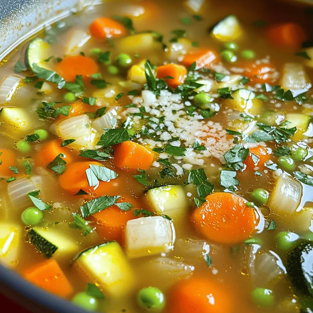 Die Hauptzutaten machen die Minestrone-Suppe gesund und lecker. Hier sind die Zutaten, die du brauchst: - 1 Esslöffel Olivenöl - 1 mittelgroße Zwiebel, gewürfelt - 2 Knoblauchzehen, fein gehackt - 2 mittelgroße Karotten, gewürfelt - 2 Selleriestangen, gewürfelt - 1 Zucchini, gewürfelt - 1 Tasse grüne Bohnen, geputzt und in 2,5 cm große Stücke geschnitten - 1 Tasse Grünkohl oder Spinat, grob gehackt - 1 Dose (400 g) gehackte Tomaten (mit Saft) - 1 Liter Gemüsebrühe - 1 Dose (425 g) Kidneybohnen, abgetropft und abgespült - 1 Tasse kleine Pasta (z. B. Ditalini oder Elbow) Diese Zutaten bringen viele Vitamine und Mineralstoffe. Sie machen die Suppe nahrhaft und sättigend. Die richtigen Gewürze und Kräuter bringen Geschmack in die Suppe. Ich empfehle: - 1 Teelöffel getrockneter Oregano - 1 Teelöffel getrocknetes Basilikum - Salz und Pfeffer nach Geschmack Diese Gewürze geben der Minestrone ihren besonderen Kick. Sie runden den Geschmack ab und machen das Gericht noch leckerer. Garnierungen machen die Suppe hübsch und schmackhaft. Hier sind ein paar Ideen: - Frische Petersilie, gehackt, zum Garnieren - Geriebener Parmesan, zum Servieren (optional) Diese Extras sind einfach hinzuzufügen und machen die Suppe noch schöner. Sie bringen auch zusätzlichen Geschmack. Wenn du mehr über die Zubereitung erfahren möchtest, schaue dir das [Full Recipe] an. Beginne, indem du alle Zutaten bereitstellst. Das macht das Kochen einfacher und schneller. Hier sind die Schritte: - Hacke die Zwiebel fein. - Schneide den Knoblauch in kleine Stücke. - Würfle die Karotten und den Sellerie. - Würfle die Zucchini. - Schneide die grünen Bohnen in kleine Stücke. - Hacke den Grünkohl oder Spinat grob. - Öffne die Dose mit gehackten Tomaten. - Spüle die Kidneybohnen ab. Mit der richtigen Vorbereitung sparst du Zeit beim Kochen. Es hilft dir auch, alles im Blick zu behalten. Jetzt geht es ans Kochen! Folge diesen einfachen Schritten: 1. Erhitze das Olivenöl in einem großen Topf bei mittlerer Hitze. 2. Gib die Zwiebel hinein und brate sie für 3–4 Minuten. 3. Füge den Knoblauch hinzu und koche ihn eine Minute lang. 4. Jetzt kommen die Karotten und der Sellerie dazu. Koche sie 5 Minuten lang. 5. Mische die Zucchini und die grünen Bohnen unter. Koche das Ganze für 4–5 Minuten. 6. Gieße die gehackten Tomaten und die Gemüsebrühe hinein. Rühre alles gut durch. 7. Füge die Kidneybohnen, Oregano, Basilikum, Salz und Pfeffer hinzu. Lass die Suppe sanft kochen. 8. Reduziere die Hitze und lasse die Suppe 15–20 Minuten köcheln. 9. Rühre den Grünkohl oder Spinat und die Pasta ein. Koche die Suppe für weitere 10–12 Minuten. 10. Probiere die Suppe und passe die Gewürze nach Geschmack an. Wenn die Pasta al dente ist, ist die Suppe bereit! Jetzt kommt der beste Teil: - Serviere die heiße Suppe in Schalen. - Garniere sie mit frischer Petersilie. - Wenn du magst, füge etwas geriebenen Parmesan hinzu. Die Suppe ist nun gesund und lecker. Du kannst sie warm genießen oder für später aufbewahren. Schau dir auch das [Full Recipe] an, um alle Details auf einen Blick zu sehen! In einer Minestrone-Suppe kann man viele Gemüsesorten nutzen. Karotten, Sellerie und Zucchini sind klassisch. Du kannst auch andere Gemüse verwenden. Brokkoli oder Paprika sind gute Alternativen. Auch grüne Bohnen passen gut. Wenn du frisches Gemüse nicht hast, nimm gefrorenes Gemüse. Es ist einfach und bleibt nährstoffreich. Die Pasta in der Minestrone spielt eine große Rolle. Kleine Sorten wie Ditalini oder Elbow sind ideal. Sie nehmen die Brühe gut auf. Du kannst auch glutenfreie Pasta nutzen, wenn du das bevorzugst. Achte darauf, die Pasta al dente zu kochen. So bleibt sie bissfest und lecker. Um die Minestrone-Suppe länger frisch zu halten, lagere sie in einem luftdichten Behälter. Im Kühlschrank bleibt sie etwa drei bis fünf Tage gut. Du kannst die Suppe auch einfrieren. Teile die Suppe in Portionen auf. So hast du immer eine schnelle Mahlzeit zur Hand. Beim Aufwärmen füge etwas Wasser oder Brühe hinzu. Das hilft, die Suppe wieder cremig zu machen. Für das [Full Recipe] schau dir die vollständige Anleitung an. {{image_4}} Wenn du eine vegane Version der Minestrone-Suppe machen möchtest, ersetze die Brühe durch Gemüsebrühe. Verwende außerdem glutenfreie Pasta. Diese Anpassungen helfen, die Suppe für alle geeignet zu machen. Du kannst auch Kichererbsen oder Linsen hinzufügen, um die Suppe nahrhaft zu halten. Um mehr Protein hinzuzufügen, sind Bohnen eine großartige Wahl. Kidneybohnen sind schon im Rezept, aber du kannst auch schwarze Bohnen oder Kichererbsen verwenden. Diese Hülsenfrüchte machen die Suppe sättigender. Tofu ist eine weitere Option. Brate ihn vorher an, damit er mehr Textur hat. Um den Geschmack zu verstärken, füge frische Kräuter wie Basilikum oder Thymian hinzu. Du kannst auch einen Spritzer Zitronensaft verwenden, um die Aromen zu heben. Ein paar rote Paprikaflocken geben einen kleinen Kick. Experimentiere mit Knoblauch oder Zwiebeln für eine tiefere Note. Ich lade dich ein, die verschiedenen Variationen auszuprobieren. So findest du die perfekte Mischung für deine Vorlieben. Für das vollständige Rezept kannst du die [Full Recipe] besuchen. Die Gemüsereiche Minestrone-Suppe ist nahrhaft und sättigend. Eine Portion hat etwa 200 Kalorien. Diese Suppe enthält ungefähr: - 8 g Eiweiß - 6 g Fett - 30 g Kohlenhydrate Die genauen Werte können je nach Zutaten leicht variieren. Diese Suppe gibt dir Energie und ist leicht verdaulich. In dieser Minestrone sind viele Vitamine und Mineralstoffe enthalten. Einige der wichtigsten sind: - Vitamin A aus Karotten und Grünkohl - Vitamin C aus Zucchini und Tomaten - Kalium aus Bohnen und Sellerie - Folsäure aus grünem Blattgemüse Diese Nährstoffe helfen deinem Körper, gesund zu bleiben. Sie unterstützen das Immunsystem und fördern die Hautgesundheit. Gemüse bringt viele Vorteile für die Gesundheit. Hier sind einige: - Ballaststoffe: Sie fördern die Verdauung und halten dich satt. - Antioxidantien: Diese schützen deine Zellen vor Schäden. - Wenig Kalorien: Gemüse hat wenig Kalorien, ist aber nährstoffreich. Das Gemüse in der Minestrone macht sie zu einer ausgezeichneten Wahl für eine gesunde Ernährung. Du kannst mit der Rezeptur von [Full Recipe] experimentieren, um neue Geschmäcker zu entdecken. Du kannst die Minestrone-Suppe bis zu fünf Tage im Kühlschrank aufbewahren. Stelle sicher, dass du die Suppe in einem luftdichten Behälter lagerst. Wenn du die Suppe einfrierst, kann sie bis zu drei Monate halten. Achte darauf, sie in Portionen einzufrieren, um die Handhabung zu erleichtern. Ja, du kannst die Minestrone-Suppe im Voraus zubereiten. Sie schmeckt oft noch besser, wenn sie etwas Zeit hatte, um die Aromen zu vermischen. Koche die Suppe und lasse sie abkühlen. Dann fülle sie in Behälter und stelle sie in den Kühlschrank oder ins Gefrierfach. Ein knuspriges Baguette ist eine tolle Wahl. Es passt gut zu der warmen, herzhaften Suppe. Du kannst auch ein einfaches Vollkornbrot oder Ciabatta verwenden. Diese Brote sind perfekt, um die leckere Brühe aufzusaugen. Die Minestrone-Suppe ist einfach und gesund. Wir haben die Hauptzutaten, Gewürze und Optionen für Garnierungen besprochen. Ich habe eine Schritt-für-Schritt-Anleitung gegeben, um dir beim Kochen zu helfen. Du hast Tipps zum Gemüse und der Pasta erhalten sowie Variationen für verschiedene Diäten. Nährwerte zeigen die Vorteile für deine Gesundheit. Diese Suppe ist vielseitig und lecker, ideal für jede Gelegenheit. Probiere es aus und genieße deine eigene Minestrone!