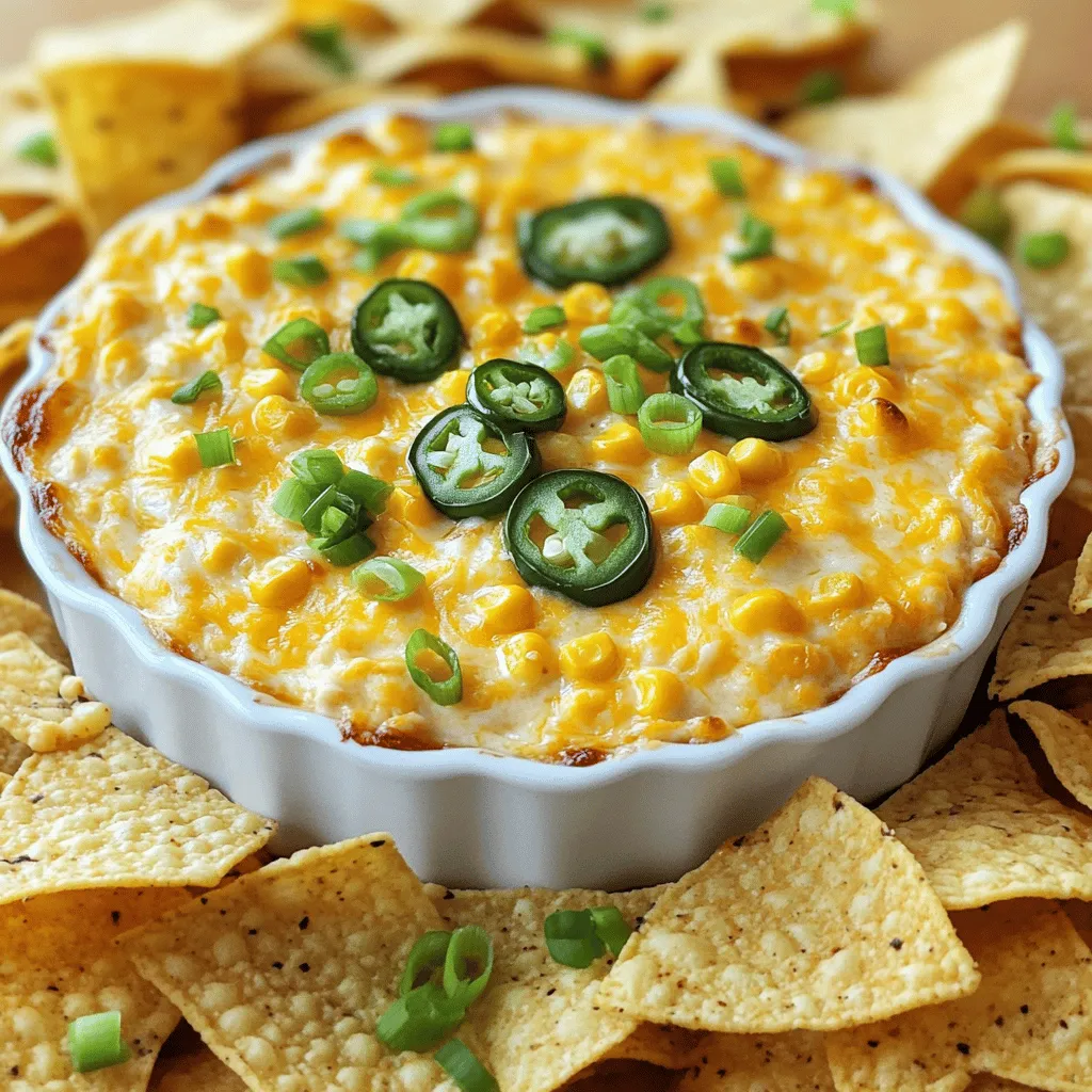 Für einen leckeren Cheesy Jalapeno Corn Dip brauchen Sie einige einfache Zutaten. Hier sind die Hauptzutaten: - 2 Tassen Dosen-Süßmais, abgetropft - 1 Tasse Frischkäse, weichgemacht - 1 Tasse geriebener Cheddarkäse - 1/2 Tasse griechischer Joghurt - 1/2 Tasse gewürfelte Jalapenos (frisch oder eingelegt) - 1/4 Tasse gehackte Frühlingszwiebeln - 1 Teelöffel Knoblauchpulver - 1 Teelöffel Zwiebelpulver - 1/2 Teelöffel geräuchertes Paprikapulver - Salz und Pfeffer nach Geschmack - Tortilla-Chips zum Servieren Diese Zutaten sind einfach zu finden. Sie bringen viel Geschmack und machen den Dip cremig und köstlich. Die Maßeinheiten sind einfach. Wenn Sie keine Tassen haben, können Sie auch ein Glas verwenden. Eine Tasse entspricht etwa 240 ml. Für den Frischkäse können Sie auch Ricotta verwenden. Er gibt eine andere Textur, bleibt aber lecker. Wenn Sie keinen griechischen Joghurt haben, probieren Sie saure Sahne. Sie gibt auch Cremigkeit. Verwenden Sie frische Jalapenos für mehr Schärfe oder weniger für einen milderen Dip. Frisches Gemüse macht den Dip noch besser. Fügen Sie gewürfelte Tomaten oder Avocado hinzu, um mehr Geschmack zu bringen. Sie können auch frische Korianderblätter für einen frischen Kick verwenden. Für einen zusätzlichen Crunch sind geröstete Paprika oder Mais eine tolle Wahl. Diese Zutaten machen den Dip noch interessanter. Wenn Sie mehr über die Zubereitung erfahren möchten, sehen Sie sich das vollständige Rezept an. Die Vorbereitung für diesen leckeren Dip dauert nur 10 Minuten. Heize deinen Ofen auf 175°C (350°F) vor. Eine große Rührschüssel ist wichtig. Du brauchst auch eine Auflaufform, um den Dip später zu backen. 1. Frischkäse und Joghurt: In die große Schüssel gib den weichgemachten Frischkäse und den griechischen Joghurt. 2. Würzen: Füge das geräucherte Paprikapulver, das Knoblauchpulver, das Zwiebelpulver, Salz und Pfeffer hinzu. Rühre alles gut durch, bis die Mischung glatt ist. 3. Mais und Jalapenos: Jetzt kommt der abgetropfte Süßmais und die gewürfelten Jalapenos. Unterrühre sie sanft in die Mischung. 4. Käse und Zwiebeln: Gib den geriebenen Cheddarkäse und die gehackten Frühlingszwiebeln dazu. Mische alles gleichmäßig. 5. In die Form geben: Fülle die Mischung in die Auflaufform. Verteile sie gleichmäßig. Backe den Dip im vorgeheizten Ofen etwa 20-25 Minuten. Der Dip ist fertig, wenn er sprudelnd ist und der Käse geschmolzen ist. Lass ihn ein paar Minuten abkühlen, bevor du ihn servierst. Genieße den Dip warm mit Tortilla-Chips. Für die vollständige Rezeptanleitung, schau dir das [Full Recipe] an. Um den Cheesy Jalapeno Corn Dip perfekt zu machen, achte auf die Frische der Zutaten. Frischkäse sollte weich sein, damit er gut vermischt. Verwende frische Jalapenos für mehr Geschmack. Wenn du einen würzigeren Dip möchtest, füge mehr Jalapenos hinzu. Ein Spritzer Limettensaft kann den Geschmack aufhellen. Ein häufiger Fehler ist, den Dip zu lange zu backen. Achte darauf, ihn nur bis zum Sprudeln zu backen. Andernfalls kann der Käse zäh werden. Ein weiterer Fehler ist, die Gewürze nicht richtig zu dosieren. Probiere die Mischung vor dem Backen. So kannst du den Geschmack anpassen. Du kannst den Geschmack leicht ändern. Füge mehr Knoblauchpulver für einen stärkeren Knoblauchgeschmack hinzu. Für eine rauchige Note verwende mehr geräuchertes Paprikapulver. Wenn du es süßer magst, kannst du einen Esslöffel Honig oder Zucker hinzufügen. Experimentiere mit verschiedenen Käsesorten wie Gouda oder Monterey Jack. Für die vollständige Zubereitung des Dips, siehe das [Full Recipe]. {{image_4}} Um den Geschmack des Cheesy Jalapeno Corn Dip zu verbessern, können Sie einige einfache Zutaten hinzufügen. Zum Beispiel: - Schwarze Bohnen: Diese geben einen tollen Biss. - Käse-Mischungen: Probieren Sie Mozzarella oder Gouda für einen anderen Käsegeschmack. - Chilipulver: Ein bisschen mehr Schärfe kann nie schaden. - Frische Kräuter: Koriander oder Petersilie bringen Frische und Farbe. Mit diesen Zutaten können Sie den Dip leicht anpassen. Wenn Sie vegane oder glutenfreie Optionen suchen, gibt es viele Möglichkeiten: - Vegane Frischkäse-Alternativen: Diese ersetzen den Frischkäse gut. - Kokos-Joghurt: Eine tolle Wahl für die cremige Textur. - Reis- oder Mais-Chips: Diese sind glutenfrei und perfekt zum Dippen. Diese Alternativen machen den Dip für alle zugänglich und lecker. Saisonale Variationen bringen neuen Schwung in den Dip. Im Sommer können Sie frische Tomaten oder Avocado hinzufügen. Das gibt dem Dip ein frisches Gefühl. Für den Herbst passen geröstete Kürbisstücke oder Apfelwürfel gut dazu. Hier sind einige Themenideen: - Sommer BBQ: Servieren Sie den Dip mit frischen Gemüsesticks. - Halloween-Party: Fügen Sie schwarze Oliven für ein gruseliges Aussehen hinzu. - Fußballabend: Stellen Sie verschiedene Dip-Optionen bereit, um alle glücklich zu machen. Diese Ideen machen das Rezept noch spannender und interessanter. Der Cheesy Jalapeno Corn Dip ist einfach zu lagern. Lassen Sie den Dip nach dem Backen auf Raumtemperatur abkühlen. Füllen Sie ihn dann in einen luftdichten Behälter. Im Kühlschrank bleibt er frisch für etwa 3 bis 5 Tage. Achten Sie darauf, den Behälter gut zu verschließen. So bleibt der Geschmack erhalten und der Dip wird nicht trocken. Ja, Sie können den Dip auch einfrieren! Um die beste Qualität zu sichern, frieren Sie ihn in einem geeigneten Behälter ein. Lassen Sie einen kleinen Platz, da sich der Dip beim Gefrieren ausdehnt. Der Dip bleibt bis zu 2 Monate im Gefrierfach gut. Zum Auftauen legen Sie ihn einfach über Nacht in den Kühlschrank. Erhitzen Sie ihn dann im Ofen, bis er warm ist. Wenn Sie Reste haben, verwenden Sie diese schnell auf. Der Dip kann auch als Füllung für Burritos oder Quesadillas dienen. Ein weiterer Tipp ist, ihn als Topping für Nachos zu nutzen. Achten Sie darauf, den Dip vor dem Servieren gut zu erhitzen, damit er wieder cremig wird. Um diesen Dip vegan zu machen, können Sie einige einfache Anpassungen vornehmen. Verwenden Sie pflanzlichen Frischkäse anstelle von normalem Frischkäse. Ersetzen Sie den griechischen Joghurt durch eine vegane Variante. Statt Cheddarkäse, verwenden Sie veganen Käse, der gut schmilzt. Diese Alternativen sorgen für den gleichen cremigen Geschmack ohne tierische Produkte. Ja, frischer Mais ist eine großartige Wahl! Er bringt mehr Textur und Geschmack in den Dip. Kochen Sie den frischen Mais kurz in Wasser, um ihn zart zu machen. Nach dem Abkühlen können Sie ihn in die Mischung geben. Frischer Mais hat oft einen süßeren und knackigeren Geschmack als Dosenmais. Dieser Dip schmeckt fantastisch mit vielen Beilagen. Tortilla-Chips sind die klassische Wahl. Sie können auch Gemüsesticks wie Karotten oder Sellerie verwenden. Für einen herzhaften Ansatz, probieren Sie nach Belieben Nachos oder Mini-Toast. Servieren Sie auch frische Salsa oder Guacamole dazu für mehr Vielfalt. Der Cheesy Jalapeno Corn Dip ist einfach und lecker. Wir haben die Hauptzutaten, Zubereitung und wichtige Tipps durchgenommen. Du kannst viele Variationen ausprobieren und sogar vegane Optionen nutzen. Achte auf richtige Lagerung, damit der Dip frisch bleibt. Immer neue Geschmäcker können ihn noch besser machen. Hab Spaß beim Ausprobieren und Teilen! Dieser Dip wird sicher ein Hit bei jeder Feier.