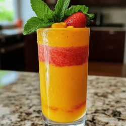 Um einen tollen Mango Erdbeer Smoothie zu machen, brauchst du die besten Zutaten. Hier sind die Hauptzutaten: - 1 reife Mango, geschält und gewürfelt - 1 Tasse frische Erdbeeren, entstielt und halbiert - 1 Banane, in Scheiben geschnitten - 1 Tasse Kokosnussmilch (oder Milch deiner Wahl) - 1 Esslöffel Honig oder Ahornsirup (nach Geschmack anpassen) - 1/2 Tasse griechischer Joghurt (optional für eine cremige Konsistenz) - 1/2 Tasse Eiswürfel Diese Zutaten sorgen für einen frischen und leckeren Geschmack. Die Mango bringt Süße und die Erdbeeren fügen eine fruchtige Note hinzu. Die Banane macht den Smoothie schön cremig. Du kannst den Smoothie nach Belieben anpassen. Hier sind einige optionale Zutaten, die du hinzufügen kannst: - Spinat oder Grünkohl für einen gesunden Kick - Chiasamen oder Leinsamen für extra Ballaststoffe - Proteinpulver, wenn du mehr Energie brauchst - Vanilleextrakt für einen leckeren Geschmack Diese Zutaten machen den Smoothie noch nahrhafter und leckerer. Experimentiere damit, um deine perfekte Mischung zu finden. Um den besten Mango Erdbeer Smoothie zu machen, achte auf die Qualität der Zutaten: - Wähle reife Mangos. Sie sollten leicht weich sein und einen süßen Duft haben. - Achte darauf, dass die Erdbeeren frisch und rot sind. Vermeide matschige oder grüne Früchte. - Nutze frische Bananen, die leicht braune Flecken haben. Sie sind süßer und schmecken besser. - Kaufe Kokosnussmilch in der Bio-Abteilung, wenn möglich. Sie ist oft reiner und voller Geschmack. Mit diesen Tipps stellst du sicher, dass dein Smoothie nicht nur gut aussieht, sondern auch großartig schmeckt. Du kannst das volle Rezept für die Zubereitung finden, um deine eigenen köstlichen Varianten zu kreieren. Um einen köstlichen Mango Erdbeer Smoothie zu machen, folgen Sie diesen einfachen Schritten: 1. Nehmen Sie die gewürfelte Mango, die halbierten Erdbeeren und die Bananenscheiben. Legen Sie sie in den Mixer. 2. Gießen Sie die Kokosnussmilch in den Mixer. Fügen Sie auch den Honig oder Ahornsirup hinzu. 3. Wenn Sie eine cremige Textur möchten, geben Sie den griechischen Joghurt dazu. 4. Fügen Sie die Eiswürfel hinzu, um den Smoothie kühl und erfrischend zu machen. 5. Mischen Sie alles bei hoher Geschwindigkeit für 30 bis 60 Sekunden. 6. Probieren Sie den Smoothie und passen Sie die Süße an. Fügen Sie mehr Honig oder Sirup hinzu, wenn nötig. 7. Gießen Sie den fertigen Smoothie in hohe Gläser. 8. Garnieren Sie mit frischen Minzblättern für einen schönen Look. Die Mixdauer ist wichtig für die richtige Konsistenz. Mischen Sie den Smoothie, bis er ganz glatt ist. Das dauert normalerweise 30 bis 60 Sekunden. Wenn Sie kleine Stücke sehen, mixen Sie weiter. Achten Sie darauf, nicht zu lange zu mixen, sonst wird er dünnflüssig. Jeder hat einen anderen Geschmack. Sie können die Süße ganz einfach anpassen. Wenn Sie es süßer mögen, fügen Sie mehr Honig oder Sirup hinzu. Falls es zu süß wird, können Sie etwas mehr Kokosnussmilch hinzufügen. Probieren Sie den Smoothie während des Mixens. So finden Sie die perfekte Balance. Um die perfekte Konsistenz für den Mango Erdbeer Smoothie zu bekommen, mische die Zutaten gut. Beginne mit der Mango und den Erdbeeren. Füge die Banane und Kokosnussmilch hinzu. Das Verhältnis von Flüssigkeit zu festen Zutaten ist wichtig. Wenn der Smoothie zu dick ist, füge mehr Kokosnussmilch hinzu. Wenn er zu dünn ist, gib mehr Obst oder Joghurt dazu. Ein cremiger Joghurt macht den Smoothie reichhaltiger und leckerer. Ein häufiger Fehler ist, zu viel oder zu wenig Flüssigkeit hinzuzufügen. Dies kann die Textur des Smoothies beeinträchtigen. Achte darauf, die Eiswürfel nicht zu vergessen. Sie sorgen für Frische und Kühle. Mische die Zutaten nicht zu lange. Übermixen macht den Smoothie dünner. Mixe nur bis die Mischung glatt ist. Das gibt dir die beste Textur. Für diesen Smoothie brauchst du einen guten Mixer. Ein Standmixer ist ideal, da er die Früchte gut zerkleinert. Wenn du einen Handmixer hast, kannst du ihn auch verwenden. Achte darauf, dass der Mixer stark genug ist. Ein hohes Glas oder eine Schüssel ist gut zum Servieren. Und vergiss die bunten Strohhalme nicht! Sie machen das Trinken noch schöner. Wenn du mehr Rezepte ausprobieren möchtest, schau dir die Full Recipe an. {{image_4}} Um deinem Mango Strawberry Smoothie mehr Geschmack zu geben, probiere verschiedene Zutaten. Du kannst einen Löffel Erdnussbutter oder Mandelmus hinzufügen. Diese Cremigkeit macht den Smoothie noch besser. Auch ein wenig Vanilleextrakt kann Wunder wirken. Es gibt viele Möglichkeiten, um deinen Smoothie noch leckerer zu machen. Für eine vegane Version kannst du die Milch ersetzen. Verwende einfach Pflanzenmilch wie Mandel- oder Hafermilch. Statt Honig kannst du Agavendicksaft nehmen. Diese kleinen Änderungen machen dein Getränk vegan und genauso lecker. Du musst also keine Kompromisse bei dem Geschmack eingehen. Mische verschiedene Früchte, um deinen Smoothie zu variieren. Banane und Spinat sind tolle Ergänzungen. Du kannst auch Ananas oder Himbeeren verwenden. Diese Früchte bringen neue Aromen. Experimentiere mit dem, was du magst. So findest du deine perfekte Mischung. Für das perfekte Rezept, schau dir das [Full Recipe] an. Wenn Sie Reste vom Mango Strawberry Smoothie haben, bewahren Sie ihn in einem luftdichten Behälter auf. Legen Sie den Behälter in den Kühlschrank. So bleibt der Smoothie frisch. Auch sollten Sie den Smoothie innerhalb von zwei Tagen genießen, um den besten Geschmack zu erleben. Möchten Sie den Smoothie länger aufbewahren? Gefrieren Sie ihn einfach in einem geeigneten Behälter. Lassen Sie etwas Platz, da sich der Smoothie beim Gefrieren ausdehnt. Wenn Sie bereit sind, ihn zu genießen, nehmen Sie den Behälter aus dem Gefrierfach. Lassen Sie ihn eine Nacht im Kühlschrank auftauen oder mixen Sie ihn gefroren für einen dicken, kühlen Genuss. Im Kühlschrank bleibt Ihr Mango Strawberry Smoothie bis zu 48 Stunden frisch. Danach kann die Konsistenz sich ändern. Der Smoothie könnte wässriger werden, und die Aromen könnten schwächer ausfallen. Geben Sie ihm vor dem Trinken einen kurzen Mix, um die Konsistenz wiederherzustellen. Um sicherzustellen, dass Sie immer frische Zutaten verwenden, schauen Sie sich die [Full Recipe] an. Ein Mango Erdbeer Smoothie hat etwa 200 bis 300 Kalorien pro Portion. Die genaue Zahl hängt von den Zutaten ab. Wenn du griechischen Joghurt hinzufügst, kann es mehr Kalorien geben. Verwende leichte Milch oder weniger Honig, um die Kalorien zu senken. Ja, du kannst gefrorene Früchte verwenden! Gefrorene Mango und Erdbeeren sind praktisch und einfach zu finden. Sie machen deinen Smoothie auch extra kalt und erfrischend. Wenn du gefrorene Früchte nimmst, brauchst du weniger Eis. Um den Smoothie proteinreicher zu machen, füge einfach griechischen Joghurt oder Proteinpulver hinzu. Beide Optionen geben dir einen tollen Eiweißschub. Eine weitere gute Idee ist, Nussbutter wie Erdnuss- oder Mandelbutter zu verwenden. Diese Zutaten machen deinen Smoothie nahrhafter und sättigender. Du kannst auch die Mengen aus dem [Full Recipe] anpassen, um mehr Protein zu erhalten. Der Mango Erdbeer Smoothie ist einfach zu machen und ist gesund. Wir haben die besten Zutaten und einige optionale Zutaten besprochen. Die Zubereitung ist leicht, und ich habe Tipps zur Süße und Konsistenz gegeben. Variationen helfen dir, jeden Tag neue Geschmäcker zu erleben. Achte auf die Lagerung und Haltbarkeit, damit du nichts verschwenden musst. Insgesamt ist dieser Smoothie eine gute Wahl für jeden Tag. Du kannst kreativ sein und deinen eigenen perfekten Smoothie genießen.