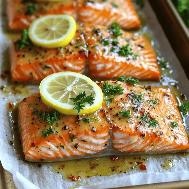 - 4 Lachsfilets (ca. 170 g each) - 4 Esslöffel ungesalzene Butter, geschmolzen - 4 Knoblauchzehen, fein gehackt - 2 Esslöffel frischer Zitronensaft - 1 Esslöffel frische Petersilie, gehackt - 1 Teelöffel getrockneter Thymian - Salz und Pfeffer nach Geschmack - Zitronenscheiben zur Garnitur Um den perfekten Garlic Butter Roasted Salmon zuzubereiten, benötigst du frische Zutaten. Die Hauptzutaten sind Lachsfilets, Butter und Knoblauch. Wähle die besten Filets, um den besten Geschmack zu erzielen. Verwende ungesalzene Butter, damit du die Salzmenge selbst bestimmen kannst. Frischer Knoblauch ist ein Muss. Er gibt dem Gericht einen tollen Geschmack. Zusätzlich fügen Zitronensaft und Petersilie Frische hinzu. Thymian verbessert das Aroma und verleiht dem Lachs Tiefe. Du kannst auch andere Kräuter verwenden, um dein Gericht zu variieren. Salz und Pfeffer runden das Ganze ab und bringen die Aromen zur Geltung. Garnituren sind wichtig. Zitronenscheiben sorgen für eine ansprechende Präsentation. Sie geben dem Lachs auch eine spritzige Note. Wenn du alle Zutaten hast, bist du bereit für das Rezept. Du findest die vollständigen Schritte im [Full Recipe]. Heizen Sie Ihren Ofen auf 200°C (400°F) vor. Diese Temperatur sorgt für gleichmäßiges Garen. Nehmen Sie eine Schüssel und vermengen Sie die geschmolzene Butter mit den Gewürzen. Fügen Sie gehackten Knoblauch, Zitronensaft, Petersilie, Thymian, Salz und Pfeffer hinzu. Rühren Sie die Mischung gut um, bis alles gut verteilt ist. Legen Sie die Lachsfilets mit der Hautseite nach unten auf ein Backblech. Verwenden Sie ein mit Backpapier ausgelegtes Blech, damit der Fisch nicht kleben bleibt. Gießen Sie die Knoblauchbutter-Mischung gleichmäßig über die Lachsfilets. Stellen Sie sicher, dass die Filets gut bedeckt sind. So nehmen sie den vollen Geschmack auf. Backen Sie den Lachs im Ofen für 12-15 Minuten. Der Lachs ist fertig, wenn er undurchsichtig ist und sich leicht mit einer Gabel zerteilen lässt. Für eine knusprige Oberseite können Sie die Filets in den letzten 2 Minuten unter den Grill legen. Achten Sie darauf, den Fisch dabei gut im Auge zu behalten, um ein Verbrennen zu vermeiden. Die ideale Garzeit für zarten Lachs liegt bei 12 bis 15 Minuten. Bei 200°C (400°F) wird der Lachs perfekt gegart. Achten Sie darauf, dass der Lachs undurchsichtig ist und sich leicht mit einer Gabel zerteilen lässt. Um Überkochen zu vermeiden, verwenden Sie ein Fleischthermometer. Die Innentemperatur sollte 60°C (140°F) erreichen. Daraus ergibt sich ein saftiges Stück Lachs. Sie können die Knoblauchbutter noch besser machen. Fügen Sie frische Kräuter wie Dill oder Oregano hinzu. Diese geben dem Gericht eine frische Note. Auch Gewürze wie Paprika oder Cayennepfeffer passen gut dazu. Für eine fruchtige Variante, probieren Sie etwas Zitronen- oder Orangensaft in die Mischung zu geben. Diese Aromen heben den Geschmack des Lachses an. Zu Ihrem Lachs passen viele Beilagen. Ein frischer Salat mit Rucola und Tomaten ist ideal. Auch gedämpftes Gemüse wie Brokkoli oder Spargel sind großartige Optionen. Für eine sättigende Beilage, servieren Sie etwas Reis oder Quinoa. Achten Sie darauf, den Lachs schön anzurichten. Legen Sie ihn auf einen Teller und garnieren Sie ihn mit Zitronenscheiben und frischer Petersilie. So wird er noch ansprechender. {{image_4}} Wenn Sie Lachs mögen, probieren Sie Forelle oder Kabeljau. Beide Fische passen gut zur Knoblauchbutter. Denken Sie daran, dass die Garzeiten unterschiedlich sind. Forelle braucht etwa 10 Minuten, während Kabeljau 15 bis 20 Minuten benötigt. Achten Sie darauf, die Fische gut zu würzen. So bleiben sie saftig und aromatisch. Für eine vegetarische Version können Sie pflanzliche Butter verwenden. Diese ist eine tolle Alternative und schmeckt gut. Außerdem können Sie Tofu oder Tempeh als Proteinquelle nehmen. Marinieren Sie diese wie den Lachs und backen Sie sie im Ofen. So haben Sie ein gesundes, pflanzliches Gericht, das einfach zuzubereiten ist. Um dem Gericht einen neuen Twist zu geben, versuchen Sie asiatische Gewürze. Zum Beispiel können Sie Ingwer und Sojasauce hinzufügen. Diese geben dem Lachs einen tollen Geschmack. Mediterrane Einflüsse sind ebenfalls eine Option. Fügen Sie Olivenöl, Oregano oder Basilikum hinzu. Diese Variationen machen das Rezept noch spannender. Für die besten Ergebnisse, probieren Sie verschiedene Kombinationen aus und finden Sie Ihre Lieblingsversion. Um Lachs frisch zu halten, lege die Reste in einen luftdichten Behälter. So bleibt der Geschmack erhalten. Im Kühlschrank hält sich der Lachs etwa 2 bis 3 Tage. Achte darauf, ihn nicht zu lange liegen zu lassen. Wenn du den Lachs länger aufbewahren willst, friere ihn ein. Wickel die Filets in Frischhaltefolie und lege sie in einen Gefrierbeutel. So bleibt der Lachs bis zu 3 Monate frisch. Beschrifte den Beutel mit dem Datum. So weißt du, wann du ihn eingefroren hast. Um den Lachs im Ofen zu erwärmen, heize ihn auf 180°C vor. Lege die Filets auf ein Backblech und decke sie mit Aluminiumfolie ab. So bleibt der Lachs saftig. Erwärme ihn für 10 bis 15 Minuten, bis er warm ist. Wenn du es eilig hast, kannst du die Mikrowelle nutzen. Lege die Lachsfilets auf einen mikrowellengeeigneten Teller. Decke sie mit einem feuchten Papiertuch ab. Erwärme den Lachs in 30-Sekunden-Intervallen, bis er warm ist. Achte darauf, dass er nicht überhitzt. Frischer Lachs ist 2 bis 3 Tage haltbar, wenn er im Kühlschrank liegt. Wenn du ihn gekocht hast, ist die Haltbarkeit gleich. Achte auf den Geruch und die Farbe des Lachses. Wenn er unangenehm riecht oder grau wird, ist er nicht mehr gut. Anzeichen für die Frische sind ein heller Geruch und eine leuchtende Farbe. Frischer Lachs sollte fest und elastisch sein. Wenn du mit dem Finger darauf drückst, sollte er schnell in seine Form zurückspringen. So weißt du, dass dein Lachs frisch ist. Um Garlic Butter Roasted Salmon zu machen, folgen Sie diesen Schritten: 1. Heizen Sie Ihren Ofen auf 200°C vor. 2. Mischen Sie geschmolzene Butter, gehackten Knoblauch, Zitronensaft, Petersilie, Thymian, Salz und Pfeffer in einer Schüssel. 3. Legen Sie die Lachsfilets mit der Hautseite nach unten auf ein Backblech. 4. Gießen Sie die Knoblauchbutter-Mischung gleichmäßig über die Lachsfilets. 5. Backen Sie die Filets 12-15 Minuten, bis sie undurchsichtig sind. 6. Optional: Für eine knusprige Oberseite, grillen Sie die Filets in den letzten 2 Minuten. 7. Lassen Sie die Filets kurz ruhen und garnieren Sie sie mit Zitronenscheiben. Das ist die einfache Schritt-für-Schritt-Anleitung. Für das vollständige Rezept besuchen Sie bitte [Full Recipe]. Ja, Sie können den Lachs grillen. Achten Sie darauf, die Grilltemperatur auf mittel zu stellen. - Grillen Sie die Lachsfilets 4-5 Minuten pro Seite. - Ölen Sie den Grillrost, um ein Ankleben zu vermeiden. - Überprüfen Sie den Lachs, um sicherzustellen, dass er gar ist. Grillen bringt einen tollen Geschmack und eine schöne Textur. Zu Lachs passen viele Beilagen und Getränke. - Probieren Sie gedämpftes Gemüse wie Brokkoli oder grüne Bohnen. - Reis oder Quinoa als Beilage sind ebenfalls gut. - Ein frischer Salat mit Zitronendressing ergänzt das Gericht perfekt. - Für Getränke eignen sich Weißwein oder sprudelndes Wasser mit Zitrone. Ja, Lachs ist sehr gesund. Er ist reich an Omega-3-Fettsäuren, die gut für das Herz sind. - Lachs enthält auch viel Protein, was wichtig für die Muskeln ist. - Die Vitamine B12 und D unterstützen das Immunsystem. - Regelmäßiger Verzehr von Lachs kann das Risiko von Herzerkrankungen senken. Ja, frischer Knoblauch ist ideal für dieses Rezept. Er gibt mehr Geschmack. - Frischer Knoblauch hat eine stärkere Note als pürierter. - Achten Sie darauf, ihn fein zu hacken, damit er gleichmäßig verteilt wird. - Wenn Sie gepressten Knoblauch verwenden, wird der Geschmack milder und weniger intensiv. Frischer Knoblauch bringt das Beste aus dem Gericht heraus. In diesem Beitrag haben wir die Zubereitung von Lachs mit Knoblauchbutter behandelt. Sie haben gelernt, welche Zutaten Sie brauchen und wie Sie den Lachs perfekt zubereiten. Wir haben auch Tipps gegeben, um Ihr Gericht zu verfeinern und Variationen vorgestellt. Denken Sie daran, Lachs ist gesund und einfach zu kochen. Experimentieren Sie mit Gewürzen und Kräutern. So finden Sie Ihre Lieblingsversion. Genießen Sie Ihr eigenes leckeres Lachsgericht!