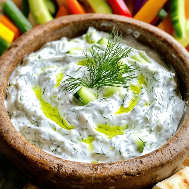 - 1 Tasse griechischer Joghurt (Vollfett) - 1 mittelgroße Gurke - 2 Knoblauchzehen Für die Hauptzutaten beginne mit griechischem Joghurt. Dieser Joghurt ist dick und cremig. Er gibt der Tzatziki die nötige Konsistenz. Du kannst auch Naturjoghurt verwenden, aber der Geschmack wird anders sein. Die Gurke bringt Frische. Ich empfehle eine mittelgroße Gurke. Reibe sie gut und drücke die Feuchtigkeit aus. So bleibt die Tzatziki nicht wässrig. Die Gurke sorgt für den perfekten Crunch. Knoblauch ist ein Muss für den Geschmack. Nimm zwei Knoblauchzehen und hacke sie fein. Wenn du mehr Knoblauch magst, kannst du gerne mehr verwenden. - 1 Esslöffel Olivenöl - 1 Esslöffel frischer Dill - 1 Esslöffel Zitronensaft - Salz und Pfeffer Jetzt kommen die Gewürze und Öle. Olivenöl bringt eine schöne, fruchtige Note. Verwende einen Esslöffel, um die Aromen zu heben. Frischer Dill ist ein weiteres Highlight. Ein Esslöffel frisch gehackter Dill sorgt für einen tollen Geschmack. Du kannst auch trockenen Dill nehmen, aber frisch ist besser. Zitronensaft bringt Frische und Säure. Ein Esslöffel reicht, um die Tzatziki aufzupeppen. Vergiss nicht Salz und Pfeffer für den letzten Schliff. - Portionen: 4 - Empfehlungen für genießerische Beilagen Die Menge reicht für vier Portionen. Tzatziki passt gut zu vielen Gerichten. Ich empfehle, sie mit Pita-Brot oder Gemüsesticks zu servieren. Du kannst sie auch zu gegrilltem Fleisch oder Fisch genießen. Die Tzatziki macht jedes Gericht lebendig. Besuche [Full Recipe] für mehr Details. Um die perfekte Tzatziki zu machen, beginne mit der Gurke. Reibe eine mittelgroße Gurke mit einer Reibe. Dies sorgt für die richtige Textur. Lege die geriebene Gurke dann in ein sauberes Küchentuch. Drücke die Feuchtigkeit heraus. Das ist wichtig, damit die Tzatziki nicht zu wässrig wird. Nimm nun eine Rührschüssel und füge 1 Tasse griechischen Joghurt hinzu. Der Joghurt bringt Cremigkeit und Geschmack. Füge die geriebene Gurke dazu und mische beides gut. Das sorgt für eine gleichmäßige Textur. Jetzt kommen 2 fein gehackte Knoblauchzehen dazu. Rühre sie unter die Mischung. Das gibt der Tzatziki ihren besonderen Geschmack. Träufle 1 Esslöffel Olivenöl und 1 Esslöffel Zitronensaft darüber. Ergänze das Ganze mit 1 Esslöffel frischem, gehacktem Dill. Vermische alles gründlich. Schließlich würze die Mischung mit Salz und Pfeffer nach deinem Geschmack. Jetzt ist es Zeit, die Tzatziki ruhen zu lassen. Decke die Schüssel ab und stelle sie für mindestens 30 Minuten in den Kühlschrank. So können sich die Aromen gut entfalten. Wenn du bereit bist, die Tzatziki zu servieren, nimm sie aus dem Kühlschrank. Serviere sie in einer rustikalen Schüssel. Ein Spritzer Olivenöl und etwas Dill oben drauf sieht toll aus. Diese Tzatziki passt gut zu Pita-Brot, Gemüsesticks oder gegrilltem Fleisch. Du findest das vollständige Rezept in der Full Recipe. Die Gurkenentwässerung ist entscheidend für Tzatziki. Wenn du die Gurke reibst, drücke die Feuchtigkeit gut aus. Zu viel Wasser macht die Soße wässrig. Eine trockene Gurke sorgt für eine dickere und cremigere Konsistenz. Benutze ein Küchentuch, um die überschüssige Flüssigkeit herauszudrücken. So bleibt der Geschmack frisch und intensiv. Du kannst dein Tzatziki leicht variieren. Füge frische Minze oder andere Kräuter hinzu. Diese geben der Soße eine neue Note. Dill ist klassisch, aber auch Petersilie oder Schnittlauch passen gut. Experimentiere mit den Kräutern, die du magst. So entsteht ein ganz persönliches Rezept, das zu dir passt. Ein häufiges Missgeschick ist das Hinzufügen von zu viel Salz. Probiere die Mischung während des Kochens. So kannst du den Geschmack anpassen. Achte auch darauf, die Knoblauchzehen fein zu hacken. Grobe Stücke können den Geschmack dominieren. Wenn du diese Tipps beachtest, wird dein Tzatziki immer lecker. {{image_4}} Du kannst Tzatziki richtig aufpeppen. Füge einfach Paprika oder Radieschen hinzu. Diese Gemüse geben einen frischen Geschmack. Schneide sie klein und mische sie in die Tzatziki. Die Farben werden lebendig und die Textur knusprig. Das macht dein Gericht noch interessanter. Es ist eine tolle Möglichkeit, mehr Gemüse zu essen. Für eine vegane Tzatziki-Option nutze pflanzliche Joghurtalternativen. Kokos- oder Sojajoghurt sind gute Optionen. Sie haben eine schöne Cremigkeit und passen gut zu den anderen Zutaten. Denk daran, dass der Geschmack leicht variieren kann. Achte darauf, ungesüßte Sorten zu wählen. Dann bleibt der frische Tzatziki-Geschmack erhalten. Wenn du es gerne scharf magst, füge Chili hinzu. Frische oder getrocknete Chilis geben einen tollen Kick. Du kannst die Menge nach deinem Geschmack anpassen. Fange mit einer kleinen Menge an und taste dich langsam heran. So bleibt der Tzatziki lecker, ohne zu überwältigen. Ein wenig Schärfe macht die Sauce spannend. Entdecke all diese Variationen in deinem nächsten Rezept mit der klassischen Tzatziki-Soße. Tzatziki ist frisch am besten. Lagere ihn in einem luftdichten Behälter. Achte darauf, dass die Tzatziki-Soße gut abgedeckt ist. So bleiben die Aromen frisch. Stelle den Behälter in den Kühlschrank. Vermeide Temperaturwechsel, da dies die Konsistenz beeinflusst. Tzatziki hält sich im Kühlschrank etwa 3 bis 5 Tage. Nach dieser Zeit kann der Geschmack und die Qualität leiden. Überprüfe immer den Geruch und das Aussehen. Wenn du etwas Ungewöhnliches bemerkst, wirf es weg. So bleibst du auf der sicheren Seite. Hast du Reste? Nutze sie kreativ! Mische Tzatziki in Salate für einen frischen Geschmack. Du kannst auch Sandwiches oder Wraps damit füllen. Er passt gut zu gegrilltem Gemüse oder als Dip für Nachos. Die Möglichkeiten sind endlos! Tzatziki hält sich gut im Kühlschrank. Normalerweise bleibt es frisch für etwa 3 bis 5 Tage. Achte darauf, es in einem luftdichten Behälter zu lagern. So bleibt die Tzatziki kühl und lecker. Wenn es einen seltsamen Geruch gibt, ist es besser, es wegzuwerfen. Um die Haltbarkeit zu verbessern, verwende frische Zutaten und halte die Gurke gut entwässert. Ja, du kannst Tzatziki im Voraus zubereiten. Es ist sogar besser, wenn du es vorher machst. Die Aromen vermischen sich, und der Geschmack wird intensiver. Bereite die Tzatziki bis zu zwei Tage vor dem Servieren vor. Lagere sie im Kühlschrank, bis du bereit bist zu essen. So hast du mehr Zeit, um dein Hauptgericht zuzubereiten und zu genießen. Tzatziki ist sehr vielseitig. Es passt hervorragend zu vielen Gerichten. Hier sind einige Ideen: - Pita-Brot oder Fladenbrot - Rohes Gemüse wie Karotten oder Gurken - Gegrilltes Fleisch wie Hähnchen oder Lamm - Fischgerichte oder Tacos - Als Dip für Chips oder Cracker Du kannst Tzatziki auch als Dressing für Salate verwenden. Es bringt eine frische Note in jedes Gericht. Probiere verschiedene Kombinationen aus und finde deine Lieblingsbeilagen! Tzatziki ist einfach zuzubereiten und voller Geschmack. Du brauchst nur ein paar frische Zutaten und Gewürze, um dieses leckere Gericht zu machen. Achte auf die richtige Konsistenz, indem du die Gurken gut entwässerst. Variiere mit anderen Gemüsesorten oder Kräutern, um neue Geschmäcker zu entfalten. Lagere Tzatziki richtig, damit es frisch bleibt. Nutze Tipps und Ideen aus diesem Artikel, um deine Tzatziki-Künste zu verbessern. Guten Appetit!