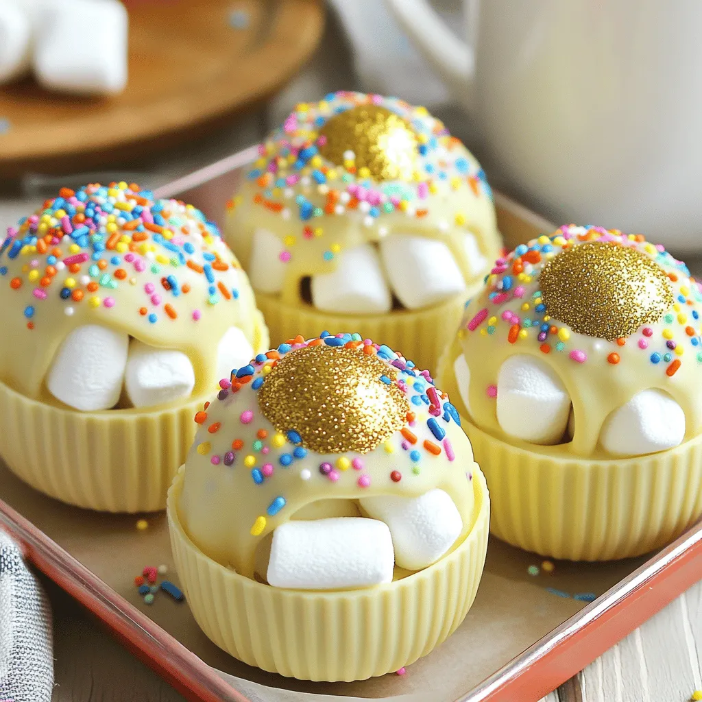 Für deine Geburtstagskuchen heiße Schokolade Bomben brauchst du einige Schlüsselingredienzien. Hier sind die wichtigsten: - 1 Tasse weiße Schokoladenstückchen - 1 Esslöffel Kokosöl - 2 Esslöffel Geburtstagskuchen-Mix - 1 Tasse Kakaomix - ¼ Tasse Regenbogenstreusel - Mini-Marshmallows - Essbarer Goldglitzer (optional) Diese Zutaten bringen den Geschmack von Geburtstagskuchen in deine heiße Schokolade. Die Kombination aus süßen Aromen und bunten Streuseln macht jede Tasse besonders. Du kannst die Zutaten leicht anpassen, je nach deinem Geschmack. Hier sind einige Ideen: - Für eine dunkle Schokolade verwende dunkle Schokoladenstückchen. - Nimm Mandel- oder Sojamilch für eine milchfreie Option. - Ersetze den Geburtstagskuchen-Mix mit anderen Kuchenmischungen wie Schokolade oder Vanille. Diese Alternativen geben deinen Bomben neue Geschmäcker und nutzen, was du bereits zu Hause hast. Um die heiße Schokolade Bomben zuzubereiten, benötigst du einige einfache Küchengeräte: - Mikrowelle oder Wasserbad zum Schmelzen der Schokolade - Silikonformen für die Bomben - Eine Schüssel zum Mischen der Zutaten - Ein Löffel zum Füllen der Formen Mit diesen Geräten ist die Zubereitung schnell und einfach. Du kannst deine kreativen Ideen in die Tat umsetzen! Um die Schokolade zu schmelzen, nimm eine mikrowellengeeignete Schüssel. Füge die weißen Schokoladenstückchen und das Kokosöl hinzu. Stelle die Mikrowelle auf 30 Sekunden ein. Nach jedem Intervall rühre die Mischung gut um. Achte darauf, dass die Schokolade ganz glatt ist. Wenn sie geschmolzen ist, ist sie bereit für die nächsten Schritte. Jetzt kommt der spannende Teil! Nimm einen Esslöffel geschmolzene Schokolade und verteile sie gleichmäßig in die Silikonformen. Achte darauf, dass die Schicht dick genug ist, damit sie stabil bleibt. Manchmal braucht es zwei Schichten, um das sicherzustellen. Nach dem Beschichten stelle die Formen für 10 bis 15 Minuten in den Gefrierschrank, bis sie fest sind. Sobald die Schokolade fest ist, löse die Hälften vorsichtig aus den Formen. Fülle jede Hälfte mit einem Esslöffel Kakaomix, einem Esslöffel Geburtstagskuchen-Mix, Mini-Marshmallows und einer Prise Regenbogenstreusel. Um die Bomben zu verschließen, erhitze einen Teller für 30 Sekunden in der Mikrowelle. Halte eine leere Schokoladenhälfte kurz an den Teller, damit der Rand schmilzt. Dann drücke die Hälfte auf eine gefüllte Schale. Wiederhole dies bis alle Hälften verschlossen sind. Für mehr Details und eine vollständige Anleitung schaue dir das [Full Recipe] an. Ein paar Fehler können beim Zubereiten der Geburtstagskuchen heiße Schokolade Bomben passieren. Hier sind einige Tipps, um diese zu vermeiden: - Zu dünne Schokolade: Achte darauf, dass die Schicht dick genug ist. Das kann zwei Schichten erfordern. - Schokolade bricht: Lass die Bomben nicht zu lange in den Formen. 10-15 Minuten im Gefrierschrank reichen. - Füllung läuft heraus: Stelle sicher, dass die Schokolade an den Rändern gut verschlossen ist. Wenn du diese Punkte beachtest, klappen die Bomben perfekt! Die Dekoration macht deine heiße Schokolade Bombe besonders. Hier sind einige Techniken: - Zusätzliche Schokolade: Schmelze etwas weiße Schokolade und träufle sie über die Bomben. - Streusel: Verwende bunte Regenbogenstreusel für mehr Spaß und Farben. - Goldglitzer: Essbarer Goldglitzer verleiht den Bomben einen festlichen Look. Nehme dir Zeit beim Dekorieren. Das ist der Spaß daran! Für die perfekte heiße Schokolade empfehle ich: - Frische Milch: Verwende Vollmilch für einen reicheren Geschmack. - Süßstoffe: Füge einen Hauch von Vanille oder eine Prise Zimt hinzu. - Garnierungen: Toppe die heiße Schokolade mit mehr Mini-Marshmallows oder Sahne. Die heiße Schokolade wird so noch leckerer! Für das gesamte Rezept kannst du [Full Recipe] nachlesen. {{image_4}} Du kannst die Geburtstagskuchen heiße Schokolade Bomben anpassen. Hier sind einige Ideen: - Schokoladig: Verwende dunkle oder Vollmilchschokolade. - Karamell: Füge Karamellstückchen für einen süßen Kick hinzu. - Minze: Nutze Pfefferminzextrakt für einen frischen Geschmack. - Zimt: Ein Hauch Zimt bringt Wärme und Tiefe. Probiere verschiedene Mischungen aus. So findest du deinen Favoriten. Wenn du eine vegane Version machen möchtest, ist das einfach. Ersetze die weißen Schokoladenstückchen durch vegane Schokolade. Nutze Kokosöl oder pflanzliche Margarine. Für die Füllung wähle einen veganen Kakaomix. Achte darauf, dass die Mini-Marshmallows vegan sind. So kannst du leckere heiße Schokolade Bomben genießen, die alle glücklich machen. Die Füllungen können das Erlebnis noch spezieller machen. Hier sind einige kreative Ideen: - Weihnachten: Nutze Zimt und kleine Lebkuchenstückchen. - Ostern: Füge bunte Schokoladeneier für einen festlichen Look hinzu. - Valentinstag: Verwende Himbeeren oder Erdbeeren für eine fruchtige Note. - Geburtstag: Ergänze die Bomben mit Konfetti oder extra Streuseln. Jede Füllung bringt ihren eigenen Charme. So wird jede Bombe einzigartig und besonders. Du findest die vollständige Anleitung in der [Full Recipe]. Um deine Geburtstagskuchen heiße Schokolade Bomben frisch zu halten, lagere sie in einem luftdichten Behälter. Stelle sicher, dass die Bomben nicht zerdrückt werden. So bleiben sie bis zu zwei Wochen haltbar. Lagere sie an einem kühlen, trockenen Ort, fern von direkter Sonneneinstrahlung. Wenn du gefrorene Bomben verwendest, nimm sie einfach aus dem Gefrierschrank. Lass sie für etwa fünf Minuten bei Raumtemperatur stehen, bevor du sie verwendest. So schmelzen sie besser in der heißen Milch. Du kannst sie auch direkt einfrieren und später aufwärmen, wenn du Lust auf eine süße Belohnung hast. Um die perfekte Konsistenz zu erreichen, erhitze die Milch langsam. Vermeide ein Überhitzen, da dies die Bomben schmelzen kann, bevor du sie in die Tasse gibst. Gieße die heiße Milch über die Bombe und beobachte, wie sie schmilzt. Rühre dann gut um, um den ganzen Geschmack zu vermischen. So hast du ein tolles Trinkerlebnis! Heiße Schokolade Bomben halten bis zu zwei Wochen. Bewahre sie in einem luftdichten Behälter auf. So bleiben sie frisch und lecker. Achte darauf, dass sie kühl und trocken sind. Feuchtigkeit kann die Schokolade ruinieren. Wenn du sie länger aufbewahren möchtest, friere sie ein. So bleiben sie bis zu drei Monate gut. Ja, du kannst heiße Schokolade Bomben im Voraus machen. Bereite sie einfach einen Tag oder zwei vorher zu. Lass sie nach der Zubereitung abkühlen und stelle sie dann in den Kühlschrank. So sind sie bereit, wenn du sie brauchst. Das macht das Servieren am Geburtstag einfacher und stressfreier. Du kannst die Zutaten in jedem Supermarkt finden. Weiße Schokoladenstückchen, Kokosöl und Kakaomix sind leicht erhältlich. Geburtstagskuchen-Mix findest du in der Backabteilung. Regenbogenstreusel und Mini-Marshmallows gibt es ebenfalls dort. Wenn du spezielle Zutaten wie essbaren Goldglitzer suchst, schau in einem Fachgeschäft oder online nach. Die Herstellung von heißen Schokolade Bomben kann einfach und spaßig sein. Wir haben die wichtigsten Zutaten, Gerätschaften und eine klare Schritt-für-Schritt-Anleitung behandelt. Mit den Tipps und Tricks hast du die besten Ergebnisse. Variationen und Lagerungshinweise bieten dir viele Optionen. Denke daran, dass die Qualität der Zutaten entscheidend ist. Experimentiere mit Geschmäckern und Formen, um etwas Einzigartiges zu schaffen. Deine Gäste werden begeistert sein!