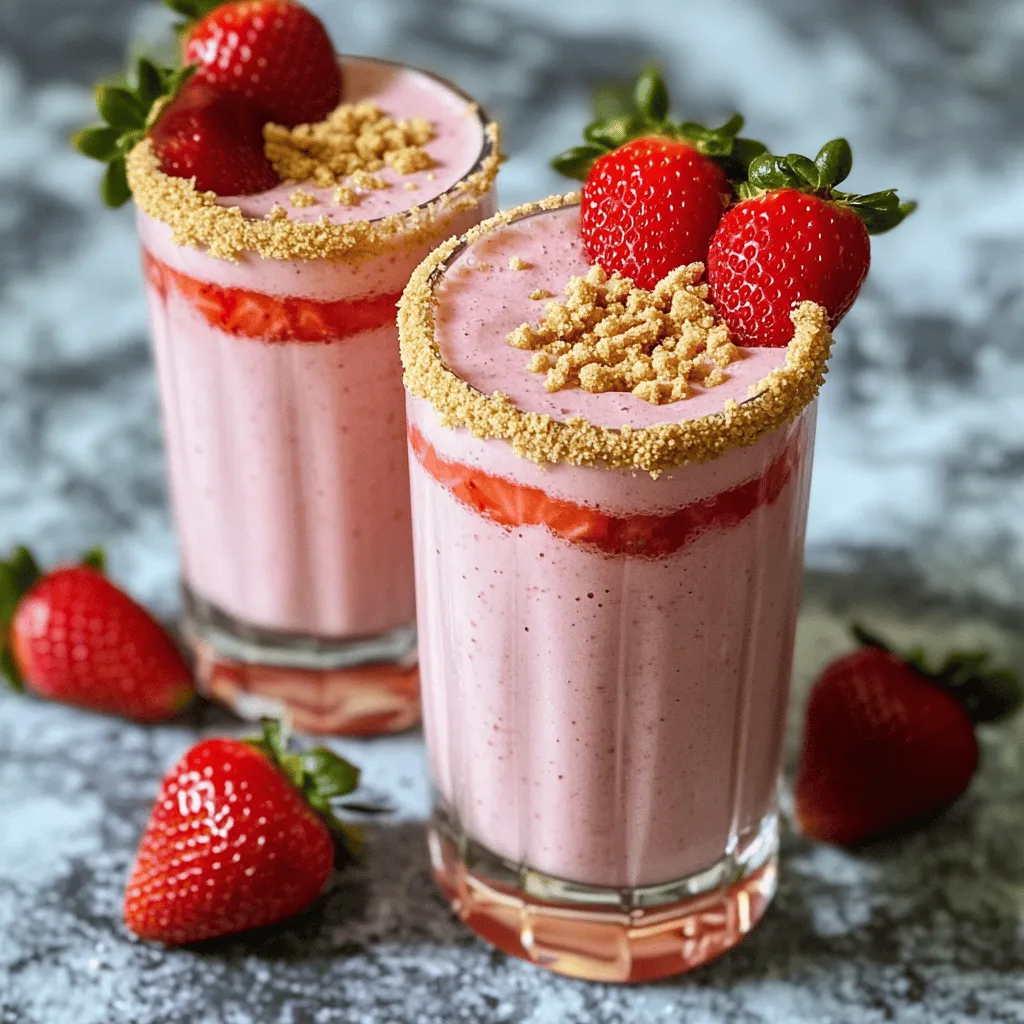 Für einen leckeren Erdbeer-Käsekuchen-Smoothie brauche ich folgende Zutaten: - 1 Tasse frische Erdbeeren, entkelcht und in Scheiben geschnitten - 1/2 Tasse Frischkäse, weich - 1/2 Tasse ungesüßter griechischer Joghurt - 1/2 Tasse Milch (tierisch oder pflanzlich) - 2 Esslöffel Honig oder Ahornsirup (nach Geschmack anpassen) - 1 Teelöffel Vanilleextrakt - 1/2 Tasse Eiswürfel Diese Zutaten bringen die perfekte Balance aus Süße und Cremigkeit. Wenn ich die Erdbeeren wasche, fühle ich mich gleich besser. Der Frischkäse sorgt für die cremige Textur, die wir lieben. Manchmal habe ich Lust auf Variationen. Ich kann andere Beeren verwenden, wie Himbeeren oder Blaubeeren. Das gibt dem Smoothie einen neuen Geschmack. Ich kann auch pflanzlichen Joghurt nutzen, um den Smoothie vegan zu machen. Wenn ich weniger Zucker möchte, lasse ich den Honig weg oder nutze eine Süßalternative. So kann ich den Smoothie an meine Vorlieben anpassen. Toppings machen alles besser! Ich streue gerne zerbröselte Graham-Cracker oben drauf. Das gibt einen tollen Crunch. Manchmal füge ich frische Erdbeeren oder ein paar Nüsse hinzu. Diese Extras machen den Smoothie nicht nur schön, sondern auch lecker. Ich kann auch etwas Honig oder Sirup auf die Garnierungen geben, um einen besonderen Geschmack zu erzielen. Die Präsentation ist wichtig. Ein schön dekorierter Smoothie macht jeden Tag besser! Zuerst wasche die frischen Erdbeeren gut unter fließendem Wasser. Entferne die grünen Blätter und schneide die Erdbeeren in Hälften oder Viertel. So lassen sie sich besser mixen. Nimm den Frischkäse aus dem Kühlschrank, damit er weich wird. Bereite auch den griechischen Joghurt, die Milch, den Honig und den Vanilleextrakt vor. Die Zutaten sollten bereit sein, wenn du mit dem Mixen anfängst. Gib die geschnittenen Erdbeeren, den weichen Frischkäse, den griechischen Joghurt und die Milch in einen Mixer. Füge den Honig oder Ahornsirup hinzu, um den Smoothie zu süßen. Dann kommt der Vanilleextrakt dazu. Werfe die Eiswürfel hinein, um den Smoothie kühl und erfrischend zu machen. Mixe alles bei hoher Geschwindigkeit, bis die Mischung glatt und cremig ist. Vergiss nicht, die Seiten des Mixbehälters abzukratzen. So wird alles gut vermischt. Probiere den Smoothie und passe die Süße nach deinem Geschmack an. Gieße den Smoothie in Gläser. Streue zerbröselte Graham-Cracker obenauf, um den Käsekuchen-Effekt zu erzielen. Serviere den Smoothie in gekühlten Gläsern. Du kannst den Rand jedes Glases mit einer frischen Erdbeere dekorieren. Wenn du magst, füge einen kleinen Schuss Honig oder Sirup hinzu, bevor du die Graham-Cracker-Brösel hinzufügst. So wird dein Erdbeer-Käsekuchen-Smoothie noch köstlicher! Um die beste Textur für Ihren Erdbeer-Käsekuchen-Smoothie zu erreichen, verwenden Sie frische Zutaten. Die Erdbeeren sollten reif und süß sein. Weicher Frischkäse sorgt für eine cremige Basis. Achten Sie darauf, die Eiswürfel nicht zu vergessen. Sie geben dem Smoothie eine erfrischende Kühle. Mixen Sie die Zutaten gründlich, bis alles glatt ist. Wenn der Smoothie zu dick ist, fügen Sie mehr Milch hinzu. Ist er zu dünn, verwenden Sie weniger Milch. Der Geschmack ist entscheidend für einen guten Smoothie. Verwenden Sie echten Honig oder Ahornsirup, um die Süße zu steuern. Ein Teelöffel Vanilleextrakt hebt den Geschmack an. Experimentieren Sie mit anderen Süßungsmitteln, wenn Sie möchten. Für ein wenig Säure können Sie auch einen Spritzer Zitrone hinzufügen. Wenn Sie mehr Fruchtgeschmack wollen, fügen Sie zusätzliche Erdbeeren hinzu. Sie können auch andere Beeren wie Himbeeren oder Blaubeeren nutzen. Ein häufiger Fehler ist das Übermixen der Zutaten. Mixen Sie nur so lange, bis alles gut vermischt ist. Zu langes Mixen kann den Smoothie wässrig machen. Verwenden Sie zu viel Milch oder Joghurt kann ebenfalls den Geschmack schmälern. Achten Sie darauf, die richtige Menge zu messen. Ein weiterer Fehler ist das Vernachlässigen der Garnitur. Zerbröselte Graham-Cracker geben den Käsekuchen-Effekt und machen den Smoothie ansprechender. Schauen Sie sich auch das [Full Recipe] an, um alles richtig zu machen. {{image_4}} Wenn du deinen Erdbeer-Käsekuchen-Smoothie aufpeppen möchtest, probiere andere Früchte aus. Himbeeren bringen eine schöne Säure. Blaubeeren sind süß und gesund. Du kannst sie einfach anstelle der Erdbeeren verwenden. Mische sie in den Mixer, genauso wie die anderen Zutaten. Du wirst überrascht sein, wie gut diese Variationen schmecken. Für eine vegane Version kannst du den Frischkäse ersetzen. Nutze stattdessen veganen Frischkäse oder Seidentofu. Wähle pflanzliche Milch, wie Mandel- oder Hafermilch. Verwende einen natürlichen Süßstoff wie Agavendicksaft anstelle von Honig. So bleibt dein Smoothie lecker und vegan. Möchtest du mehr Protein in deinen Smoothie? Füge einen Löffel Proteinpulver hinzu. Griechischer Joghurt ist auch eine gute Wahl. Du kannst auch Nüsse oder Samen wie Chiasamen oder Leinsamen einmischen. Diese Zusätze machen deinen Smoothie nahrhafter und sättigender. Für das vollständige Rezept schau dir die [Full Recipe] an. Um den Erdbeer-Käsekuchen-Smoothie frisch zu halten, lagere ihn im Kühlschrank. Verwende einen luftdichten Behälter. So bleibt der Geschmack und die Textur besser erhalten. Vermeide es, den Smoothie bei Raumtemperatur stehen zu lassen. Das kann die Frische beeinträchtigen. Der Smoothie ist im Kühlschrank etwa 1 bis 2 Tage haltbar. Nach dieser Zeit können die Zutaten ihre Frische verlieren. Wenn du den Smoothie länger aufbewahren willst, friere ihn ein. So bleibt er bis zu einem Monat genießbar. Achte darauf, ihn in einem gefrierfesten Behälter zu lagern. Wenn du Reste hast, kannst du den Smoothie auf verschiedene Arten verwenden. Gieße ihn in Eiswürfelformen und friere ihn ein. So hast du leckere Smoothie-Eiswürfel für Getränke oder Desserts. Du kannst auch gefrorene Reste in den Mixer geben, um einen dickeren Shake zu machen. Das gibt dir ein neues Trinkerlebnis. Ein Erdbeer-Käsekuchen-Smoothie hat etwa 250 Kalorien pro Portion. Die genauen Kalorien hängen von den Zutaten ab. Wenn du mehr Honig oder eine andere Milchart verwendest, kann die Kalorienzahl steigen. Du kannst die Kalorien reduzieren, indem du weniger süßt oder fettarmen Frischkäse nimmst. Ja, du kannst den Frischkäse durch griechischen Joghurt ersetzen. Das macht den Smoothie leicht und cremig. Auch Cashewkäse oder Tofu sind gute Optionen für einen pflanzlichen Ersatz. Diese Alternativen geben deinem Smoothie einen anderen, aber leckeren Geschmack. Ja, dieser Smoothie ist super für Kinder. Er enthält gesunde Zutaten und schmeckt wie ein Dessert. Du kannst den Honig auch weglassen, wenn du es weniger süß magst. Die frischen Erdbeeren liefern Vitamine und machen den Smoothie bunt und einladend. Für das vollständige Rezept und mehr Details, schaue dir den Full Recipe an. Der Erdbeer-Käsekuchen-Smoothie ist einfach und lecker. Du hast gelernt, welche Zutaten wichtig sind und wie du sie vorbereitest und mixen kannst. Außerdem gibt es Tipps für die perfekte Textur und den besten Geschmack. Variationen machen diesen Smoothie noch spannender, und du weißt jetzt, wie du ihn richtig lagerst. Denke daran, deinen Smoothie zu genießen und kreativ zu sein. Experimentiere mit verschiedenen Früchten und Toppings für deinen eigenen Twist. So wird jeder Schluck zu einem Genuss!