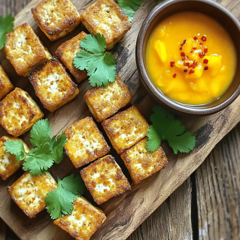Für die krossen Tofu-Bissen brauche ich folgende Hauptzutaten: - 400 g fester Tofu, abgetropft und gepresst - 1 Esslöffel Sojasauce - 1 Esslöffel Maisstärke - 2 Esslöffel Olivenöl - 1 Teelöffel Knoblauchpulver - 1 Teelöffel geräuchertes Paprikapulver - ½ Teelöffel schwarzer Pfeffer - ½ Teelöffel Salz Diese Zutaten ergeben einen köstlichen und knusprigen Snack. Der Tofu nimmt die Aromen gut auf. Die Maisstärke hilft, die perfekte Knusprigkeit zu erreichen. Um die würzige Mango-Dip-Sauce zu machen, benötige ich: - 1 reife Mango, gewürfelt - 1 rote Chili, fein gehackt (nach Geschmack anpassen) - 1 Esslöffel Limettensaft - 1 Teelöffel Honig oder Ahornsirup - Salz nach Geschmack Diese Sauce gibt dem Tofu einen fruchtigen und scharfen Kick. Die Süße der Mango passt gut zu der Schärfe der Chili. Bei der Auswahl der besten Zutaten achte ich auf einige wichtige Punkte: - Wähle festen Tofu. Er hat die beste Textur für diese Bissen. - Achte darauf, dass die Mango reif ist. Sie sollte weich und süß sein. - Frische Chili bringt den besten Geschmack. Kaufe sie am besten im Ganzen. - Verwende hochwertige Sojasauce für mehr Aroma. Mit diesen Tipps stelle ich sicher, dass die krossen Tofu-Bissen und die Dip-Sauce lecker werden. Wenn du die perfekten Zutaten wählst, wird dein Gericht umso besser schmecken. Zuerst schneide ich den Tofu. Ich wähle festen Tofu, weil er die beste Textur hat. Schneide ihn in Würfel, etwa 2,5 cm groß. So passen sie gut in den Mund. Jetzt marinieren wir den Tofu. Ich mische in einer Schüssel Sojasauce, Knoblauchpulver, geräuchertes Paprikapulver, schwarzen Pfeffer und Salz. Dann gebe ich die Tofuwürfel hinzu und wende sie vorsichtig. Es ist wichtig, dass alle Stücke gleichmäßig bedeckt sind. Lass den Tofu 15 bis 20 Minuten marinieren. So ziehen die Aromen gut ein. Jetzt kommt der nächste Schritt. Ich streue die Maisstärke über den marinierten Tofu. Dann wende ich die Würfel erneut. So sind sie von allen Seiten bedeckt. Die Maisstärke macht den Tofu schön knusprig. Jetzt heize ich die Heißluftfritteuse auf 190°C vor. Das dauert nur ein paar Minuten. Die Vorheizung ist wichtig, damit der Tofu gleichmäßig gart. Jetzt ist es Zeit zum Luftfrittieren. Ich sprühe leicht Olivenöl in den Frittierkorb. Das verhindert, dass der Tofu kleben bleibt. Ich lege die Tofuwürfel in einer einzigen Schicht hinein. Es ist wichtig, dass sie nicht übereinander liegen. So werden sie knuspriger. Ich brate den Tofu 15 bis 20 Minuten. In der Mitte schüttle ich den Korb. So garen die Würfel gleichmäßig. Am Ende sollten sie goldbraun und knusprig sein. Das ist das Geheimnis für perfekt knusprigen Tofu. Verwende die Dip-Sauce für zusätzlichen Geschmack. Du findest die vollständige Anleitung in der [Full Recipe]. Um extra knusprigen Tofu zu machen, gibt es einige einfache Schritte. Zuerst wählen Sie festen Tofu. Pressen Sie ihn gut, um überschüssige Flüssigkeit zu entfernen. Dies hilft, dass die Gewürze und die Maisstärke besser haften. Streuen Sie dann die Maisstärke gleichmäßig über den Tofu. Diese Schicht sorgt für die knusprige Textur. Achten Sie darauf, die Tofuwürfel nicht zu überfüllen. Eine einzelne Schicht in der Heißluftfritteuse ist wichtig. So wird die Luft um den Tofu zirkulieren und ihn gleichmäßig bräunen. Die Gewürze sind der Schlüssel zu leckerem Tofu. Beginnen Sie mit Sojasauce für einen salzigen Geschmack. Fügen Sie dann Knoblauchpulver und geräuchertes Paprikapulver hinzu. Diese Gewürze geben dem Tofu Tiefe und Aroma. Sie können die Gewürze nach Ihrem Geschmack anpassen. Mögen Sie es scharf? Fügen Sie mehr Chili hinzu! Bevorzugen Sie es milder? Reduzieren Sie die Gewürze. Experimentieren Sie mit Kräutern wie Thymian oder Oregano für neue Geschmäcker. Die Wahl der richtigen Heißluftfritteuse ist wichtig für den Erfolg. Suchen Sie nach einem Modell mit guter Luftzirkulation. Dies hilft, den Tofu gleichmäßig zu garen. Eine Fritteuse mit einstellbarem Temperaturregler ist ebenfalls nützlich. So können Sie die Temperatur genau einstellen. Viele Fritteusen haben auch vorprogrammierte Einstellungen. Diese können Ihnen helfen, die richtige Zeit und Temperatur zu finden. Achten Sie darauf, die Fritteuse vorzuheizen. Dies verbessert die Knusprigkeit und sorgt für ein besseres Ergebnis. {{image_4}} Du kannst bei diesem Rezept viele vegane Alternativen verwenden. Anstelle von Honig kannst du Ahornsirup nehmen. Das gibt der Dip-Sauce die nötige Süße. Für die Sojasauce gibt es glutenfreie Optionen. Probiere Tamari aus, wenn du Gluten meiden willst. Wenn du keinen festen Tofu magst, nimm weichen Tofu. Er hat einen anderen Geschmack und eine weichere Textur. Die würzige Mango-Dip-Sauce ist lecker, aber du kannst auch andere Dips testen. Hummus ist eine tolle Wahl. Er hat einen cremigen Geschmack und passt gut zu Tofu. Eine Erdnusssauce ist auch super. Sie ist nussig und gibt einen tollen Kontrast. Wenn du es scharf magst, mache eine scharfe Chili-Sauce. Das bringt mehr Kick in deine Tofu-Bissen. Experimentiere mit verschiedenen Dips, um deinen Favoriten zu finden. Die Gewürze machen den Unterschied. Du kannst mit verschiedenen Gewürzen kreativ sein. Füge Kreuzkümmel für einen erdigen Geschmack hinzu. Kurkuma gibt einen schönen Farbton und hat viele Vorteile. Für einen asiatischen Touch probiere Sesamsamen oder Ingwer. Wenn du es süß magst, füge etwas Zimt hinzu. Jedes Gewürz bringt neue Aromen. Die Wahl der Gewürze macht deine Tofu-Bissen einzigartig und spannend. Um die Tofu-Bissen frisch zu halten, sollten Sie sie in einem luftdichten Behälter aufbewahren. Lassen Sie die Bissen zuerst auf Raumtemperatur abkühlen. Danach legen Sie sie in den Behälter. Diese Methode hilft, die Knusprigkeit zu bewahren. Wenn Sie die Bissen nicht sofort essen, ist es wichtig, sie richtig zu lagern. Wenn Sie die Tofu-Bissen aufwärmen möchten, verwenden Sie die Heißluftfritteuse. Stellen Sie die Temperatur auf 180°C (356°F) ein und backen Sie sie für etwa 5-7 Minuten. Dies sorgt dafür, dass sie wieder knusprig werden. Alternativ können Sie auch eine Pfanne verwenden. Erhitzen Sie etwas Öl in der Pfanne und braten Sie die Bissen kurz an. So bleibt der Geschmack frisch. Im Kühlschrank halten die Tofu-Bissen etwa 3-4 Tage. Achten Sie darauf, sie gut zu verschließen. Für eine längere Lagerung können Sie die Bissen einfrieren. Sie halten sich im Gefrierschrank bis zu 3 Monate. Um sie einzufrieren, legen Sie die Bissen in eine Gefrierbeutel und drücken Sie die Luft heraus. So bleiben sie frisch und lecker. Für das vollständige Rezept und die Zubereitung, schauen Sie sich die [Full Recipe] an. Es dauert etwa 15 bis 20 Minuten, um Tofu in der Heißluftfritteuse zuzubereiten. Die genaue Zeit hängt von der Größe der Tofustücke ab. Achte darauf, die Tofuwürfel gleichmäßig zu schneiden. So garen sie besser und gleichmäßiger. Vergiss nicht, den Korb während des Garens einmal zu schütteln. Das sorgt für eine schöne, knusprige Textur. Ja, du kannst anderen Tofu verwenden. Fester Tofu ist am besten für diese Rezeptur. Er behält seine Form gut. Du kannst auch extra festen Tofu wählen, wenn du eine noch festere Textur möchtest. Vermeide jedoch weichen oder seidigen Tofu, da er zerfällt und nicht knusprig wird. Es gibt viele köstliche Beilagen, die gut zu den Tofu-Bissen passen. Hier sind einige Ideen: - Reis oder Quinoa für eine sättigende Basis - Frischer Salat für eine leichte und gesunde Ergänzung - Gemüse-Sticks wie Karotten oder Gurken zum Dippen - Essiggemüse für einen sauren Kontrast Du kannst auch die würzige Mango-Dip-Sauce aus dem Full Recipe nutzen. Sie passt perfekt zu den knusprigen Bissen und bringt fruchtige Aromen ins Spiel. Um köstliche, krosse Tofu-Bissen zu zaubern, braucht man die richtigen Zutaten. Die Marinade und der Mango-Dip machen das Gericht besonders lecker. Die Schritt-für-Schritt-Anleitung zeigt, wie einfach die Zubereitung ist. Mit einigen hilfreichen Tipps erzielen Sie den perfekten Crunch. Variationen bieten kreative Möglichkeiten, um den Geschmack zu ändern. Achten Sie auf die Lagerung, um die Frische zu bewahren. Genießen Sie Ihre knusprigen Tofu-Bissen als Snack oder Hauptgericht. Jeder Biss ist ein Genuss!