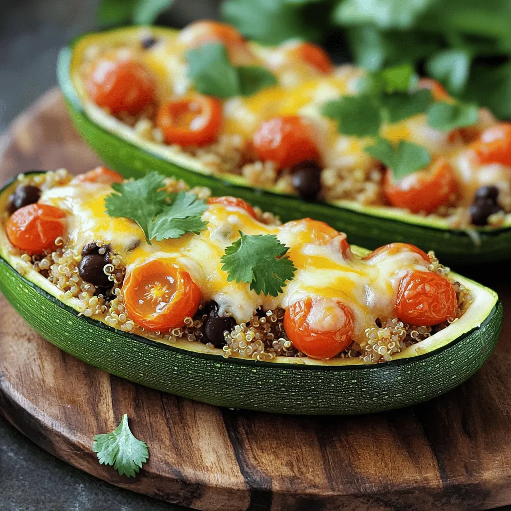 - 4 mittelgroße Zucchini - 1 Tasse gekochte Quinoa - 1 Tasse Cherrytomaten, halbiert - 1/2 Tasse schwarze Bohnen, abgespült und abgetropft Die Zucchini dienen als Boot für die Füllung. Quinoa bringt gute Proteine. Cherrytomaten geben Frische und Farbe. Schwarze Bohnen sind eine tolle Ergänzung. - 1 kleine rote Zwiebel, fein gehackt - 1 Teelöffel Knoblauchpulver - 1 Teelöffel Kreuzkümmel - Salz und Pfeffer nach Geschmack Die Zwiebel sorgt für Geschmack. Knoblauchpulver und Kreuzkümmel bringen Würze und Aroma. Salz und Pfeffer sind wichtig, um alles abzurunden. - 1 Tasse geriebener Käse (Cheddar oder Mozzarella) - 2 Esslöffel Olivenöl - Frischer Koriander zur Garnitur Käse schmilzt schön und macht alles cremig. Olivenöl verbessert die Textur und den Geschmack. Koriander bringt Frische und einen tollen Farbkontrast. Für das komplette Rezept, schau dir die [Full Recipe] an! - Heizen Sie den Ofen auf 190°C (375°F) vor. - Schneiden Sie die Zucchini der Länge nach in zwei Hälften und löffeln Sie das Fruchtfleisch heraus. Legen Sie das Zucchinifleisch beiseite. Diese Zucchini-Boote sind die perfekte Basis für Ihre Füllung. - Erhitzen Sie in einer großen Pfanne zwei Esslöffel Olivenöl bei mittlerer Hitze. - Fügen Sie die fein gehackte Zwiebel hinzu und braten Sie sie 3-4 Minuten lang, bis sie glasig wird. - Geben Sie das beiseitegelegte Zucchinifleisch, die halbierten Cherrytomaten, die schwarzen Bohnen, einen Teelöffel Knoblauchpulver und einen Teelöffel Kreuzkümmel in die Pfanne. - Kochen Sie diese Mischung für weitere 5 Minuten, bis alles gut vermengt und warm ist. Diese Füllung hat viel Geschmack und Textur. - Nehmen Sie die Zucchini-Boote und füllen Sie sie gleichmäßig mit der Füllung. - Streuen Sie eine Tasse geriebenen Käse über die gefüllten Zucchini. - Legen Sie die gefüllten Zucchini-Boote auf ein Backblech und backen Sie sie 20-25 Minuten lang im Ofen. - Die Zucchini sollten zart sein und der Käse goldbraun und sprudelnd. Für das vollständige Rezept schauen Sie sich den [Full Recipe] an. Die Wahl der richtigen Zucchini ist wichtig. Ich empfehle, mittelgroße Zucchini zu verwenden. Sie sind einfach zu füllen und behalten ihre Form. Zu große Zucchini können wässrig werden. Achten Sie auch darauf, die Zucchini gut zu entkernen. So vermeiden Sie zu viel Feuchtigkeit in Ihren Booten. Das Fruchtfleisch können Sie für die Füllung nutzen. Die Füllung kann jeder anpassen. Für Vegetarier sind schwarze Bohnen und Quinoa toll. Veganer können den Käse einfach weglassen oder durch eine pflanzliche Option ersetzen. Wenn Sie Fleischliebhaber sind, fügen Sie Hühnchen oder Hackfleisch hinzu. Diese Proteine passen gut zu den Zucchini. Sie können auch verschiedene Kräuter nutzen, um die Aromen zu variieren. Zucchini-Boote sind vielseitig. Sie passen gut zu einem frischen Salat oder Reis. Auch Quinoa als Beilage ist lecker. Für Dressings empfehle ich ein einfaches Vinaigrette oder Joghurtdressing. Diese ergänzen die Aromen der Zucchini-Boote perfekt. Sie können die Boote auch mit frischem Koriander oder Parmesan garnieren. Für das vollständige Rezept schauen Sie sich die [Full Recipe] an. {{image_4}} Einfache gefüllte Zucchini-Boote bieten viele Variationen. Hier sind einige leckere Ideen, die Sie ausprobieren können. Für eine mediterrane Variante verwenden Sie Feta und Oliven. Diese Zutaten bringen einen frischen Geschmack. Sie können auch etwas Zitronenschale hinzufügen. Das macht die Füllung noch aromatischer. Fügen Sie einfach Feta und gehackte Oliven zu Ihrer Grundfüllung hinzu. Diese Mischung passt perfekt zu den Zucchini. Für ein mexikanisches Flair fügen Sie Salsa und Jalapeños hinzu. Diese Zutaten geben den Zucchini-Boote einen würzigen Kick. Mischen Sie die Salsa mit Ihrer Füllung, bevor Sie die Zucchini füllen. Die Jalapeños können Sie je nach Geschmack hinzufügen. So können Sie die Schärfe selbst bestimmen und Ihre Gäste überraschen. Eine asiatische Variante ist ebenfalls einfach zuzubereiten. Passen Sie die Füllung mit Sojasauce und frischem Ingwer an. Diese Zutaten geben den Zucchini-Boote eine ganz neue Note. Mischen Sie die Sojasauce mit etwas Sesamöl und frischem Ingwer. Das sorgt für einen tollen Geschmack und eine interessante Kombination. Für die genaue Zubereitung und weitere Details, schauen Sie sich das [Full Recipe] an. Um übrig gebliebene Zucchini-Boote frisch zu halten, lege sie in einen luftdichten Behälter. So bleiben sie bis zu drei Tage im Kühlschrank gut. Achte darauf, die Füllung nicht zu lange stehen zu lassen. Wenn du die Zucchini-Boote kühlst, vermeide, sie zu stapeln. So bleibt der Käse knusprig und die Zucchini weich. Wenn du die Zucchini-Boote länger aufbewahren willst, kannst du sie einfrieren. Hier ist eine Schritt-für-Schritt-Anleitung: 1. Lass die Zucchini-Boote vollständig abkühlen. 2. Wickel jeden Zucchini-Boot in Frischhaltefolie ein. 3. Lege die eingewickelten Boote in einen Gefrierbeutel. 4. Beschrifte den Beutel mit dem Datum. 5. Friere die Zucchini-Boote bis zu drei Monate ein. So hast du immer eine leckere Mahlzeit bereit! Um die übrig gebliebenen Zucchini-Boote aufzuwärmen, gibt es mehrere Methoden: - Im Ofen: Heize den Ofen auf 180°C. Lege die Zucchini-Boote auf ein Backblech und erwärme sie 10-15 Minuten. - In der Mikrowelle: Stelle die Zucchini-Boote auf einen mikrowellengeeigneten Teller. Erwärme sie für 2-3 Minuten, bis sie heiß sind. - In der Pfanne: Erhitze etwas Olivenöl in einer Pfanne und lege die Zucchini-Boote hinein. Brate sie 5 Minuten bei mittlerer Hitze. So schmecken die Zucchini-Boote fast wie frisch zubereitet! Die Zubereitung der Zucchini-Boote dauert etwa 15 Minuten. Die gesamte Kochzeit beträgt rund 40 Minuten. In dieser Zeit backen die Boote im Ofen, bis sie zart und lecker sind. Ja, die Zucchini-Boote können leicht vegan sein! Ersetzen Sie den Käse durch pflanzliche Optionen. Sojajoghurt oder Cashewkäse sind gute Alternativen. Sie können auch mehr Gemüse oder Hülsenfrüchte hinzufügen, um die Füllung zu bereichern. Zu gefüllten Zucchini-Boote passen viele Beilagen. Ein frischer Salat ist eine gute Wahl. Auch Quinoa oder Reis mit Kräutern macht eine tolle Kombination. Für ein herzhaftes Gericht können Sie auch Brot servieren. Zusammenfassend haben wir die Zutaten und Schritte zur Zubereitung gefüllter Zucchini-Boote behandelt. Diese köstliche Mahlzeit ist einfach, gesund und vielseitig. Sie können die Füllung nach Ihrem Geschmack anpassen und verschiedene Varianten ausprobieren. Achten Sie darauf, die Zucchini gut vorzubereiten und die richtigen Beilagen zu wählen. Mit den passenden Tipps bleibt Ihr Essen frisch und lecker. Genießen Sie das Kochen und Experimentieren mit diesen Rezepten!