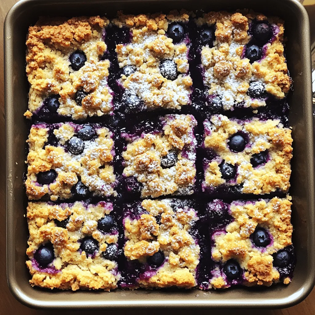 - 2 Tassen frische Blaubeeren - 1 Tasse Haferflocken - 1 Tasse Allzweckmehl Die Hauptzutaten sind einfach zu finden. Blaubeeren sind süß und saftig. Sie geben den Riegeln einen tollen Geschmack. Haferflocken machen die Riegel nahrhaft und gesund. Das Allzweckmehl hilft, alles zusammenzuhalten. Diese Zutaten bilden die Basis. - 1/2 Tasse brauner Zucker - 1/4 Tasse Honig - 1/2 Teelöffel Zimt Der braune Zucker bringt eine tiefe Süße. Honig fügt einen natürlichen Geschmack hinzu. Zimt bringt Wärme und ein tolles Aroma. Diese Zutaten machen die Riegel besonders lecker. Die Mischung aus Süße und Gewürzen ist entscheidend für den Geschmack. - 1/2 Tasse ungesalzene Butter, geschmolzen - 1/4 Teelöffel Salz - 1/2 Tasse gehackte Nüsse (z.B. Mandeln oder Walnüsse) (optional) Die geschmolzene Butter bindet alles zusammen. Sie sorgt für eine schöne Krume. Ein wenig Salz hebt die Aromen hervor. Die Nüsse sind optional, aber sie geben einen tollen Crunch. Wenn du magst, füge sie hinzu für mehr Textur. Mit diesen Zutaten kannst du die besten Blaubeeren Crumble Bars zubereiten. Ich empfehle dir, das [Full Recipe] auszuprobieren. Heize deinen Ofen auf 175°C (350°F) vor. Nimm eine 23x23 cm (9x9 Zoll) Backform und fette sie leicht ein. So bleibt der Crumble später gut in der Form. In einer großen Schüssel vermische die Haferflocken, das Mehl, den braunen Zucker, den Zimt und das Salz. Rühre alles gut um, bis alles gleichmäßig verteilt ist. Dann füge die geschmolzene Butter, den Honig und den Vanilleextrakt hinzu. Rühre weiter, bis die Mischung krümelig ist und gut zusammenhält. Diese Mischung gibt deinem Crumble den perfekten Geschmack. Nimm etwa zwei Drittel der Krümelmixtur und drücke sie fest auf den Boden der Backform. Das wird die Basis für deine Riegel. Verteile die frischen Blaubeeren gleichmäßig über der Krümelbasis. Sie sorgen für einen fruchtigen Geschmack. Streue die restliche Krümelmixtur gleichmäßig auf die Blaubeeren. Wenn du magst, kannst du auch gehackte Nüsse hinzufügen, um mehr Textur zu bekommen. Backe die Riegel 30 bis 35 Minuten lang, bis die Oberfläche goldbraun ist. Lass sie danach mindestens 15 Minuten in der Form abkühlen, bevor du sie in Stücke schneidest. Für die vollständige Anleitung kannst du das Rezept [Full Recipe] ansehen. - Fehler vermeiden: Drücken Sie die Krümelmixtur nicht zu fest. Das macht die Riegel hart. - Kühlung vor dem Schneiden: Lassen Sie die Riegel gut abkühlen. So schneiden sie sich leichter und bleiben ganz. - Zusätzliche Gewürze: Versuchen Sie Muskatnuss oder Ingwer für mehr Geschmack. Diese Gewürze geben einen neuen Kick. - Fruchtalternativen: Probieren Sie andere Beeren. Himbeeren oder Erdbeeren passen gut. Auch ein Mix kann spannend sein. - Mit Puderzucker bestäuben: Dies gibt den Riegeln einen schönen Look und süßen Geschmack. - Servieren mit Schlagsahne oder Vanilleeis: Diese Beilagen machen die Riegel zu einem besonderen Dessert. Genießen Sie die Kombination! Für das komplette Rezept schauen Sie sich die Full Recipe an. {{image_4}} Wenn Sie glutenfrei essen möchten, verwenden Sie glutenfreies Mehl und Haferflocken. Viele Marken bieten diese Optionen an. Achten Sie darauf, dass sie wirklich glutenfrei sind. So bleiben die Riegel lecker und gut für alle. Für eine vegane Version ersetzen Sie die Butter durch pflanzliche Margarine. Es gibt viele gute Marken auf dem Markt. Tauschen Sie auch den Honig gegen Agavendicksaft oder Ahornsirup aus. Diese Zutaten machen die Riegel süß und aromatisch. Nutzen Sie saisonale Früchte, um Ihre Crumble Bars zu variieren. Äpfel und Pfirsiche sind tolle Alternativen. Sie bringen frische Aromen und eine andere Textur. Probieren Sie es aus und entdecken Sie neue Geschmackskombinationen. Lagern Sie die Blaubeeren Crumble Bars in einem luftdichten Behälter. Bewahren Sie sie bei Raumtemperatur auf. So bleiben sie frisch und lecker für einige Tage. Achten Sie darauf, die Riegel nicht der Sonne auszusetzen. Für eine längere Haltbarkeit können Sie die Riegel einfrieren. Wickeln Sie die einzelnen Riegel in Frischhaltefolie oder legen Sie sie in einen gefrierfesten Behälter. So bleibt der Geschmack und die Textur erhalten. Um die Riegel aufzutauen, lassen Sie sie einfach bei Raumtemperatur stehen. Oder legen Sie sie für eine schnellere Methode in den Kühlschrank. Die Riegel bleiben bei Raumtemperatur etwa 4 bis 5 Tage frisch. Wenn Sie sie einfrieren, halten sie sich bis zu 3 Monate. Nach dem Auftauen genießen Sie sie am besten innerhalb von ein paar Tagen. So bleibt der Genuss immer hoch. Wenn du keine Blaubeeren hast, probiere andere Beeren. Himbeeren, Erdbeeren oder Brombeeren sind toll. Du kannst auch Pfirsiche oder Äpfel verwenden. Diese Früchte geben den Riegeln eine neue Geschmackstiefe. Achte darauf, die Früchte klein zu schneiden. So verteilen sie sich besser im Teig. Ja, du kannst die Riegel im Voraus machen. Bereite sie einfach nach dem [Full Recipe] vor. Lass sie dann abkühlen und schneide sie in Stücke. Lagere sie in einem luftdichten Behälter. So bleiben sie frisch. Du kannst sie auch einfrieren. Dies ist eine gute Option für spätere Snacks. Um die Riegel knuspriger zu machen, backe sie etwas länger. Überprüfe sie nach 30 Minuten. Wenn sie nicht goldbraun sind, lass sie noch 5 bis 10 Minuten im Ofen. Du kannst auch Nüsse oder Haferflocken hinzufügen. Diese Zutaten geben den Riegeln mehr Crunch. Das Rezept für die Blaubeer-Riegel ist einfach und lecker. Wir haben frische Blaubeeren, Haferflocken und braunen Zucker verwendet. Die Schritte waren klar: Zusammenmischen, backen und genießen! Denke daran, die Riegel gut abkühlen zu lassen. Du kannst sie je nach Geschmack anpassen oder variieren. Ob glutenfrei oder vegan, alles ist möglich. Durch gute Lagerung bleiben die Riegel frisch. Viel Spaß beim Ausprobieren und Teilen deiner Ergebnisse!