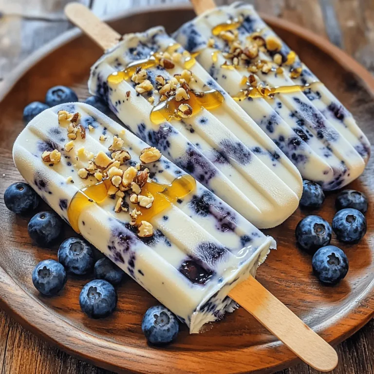 - Griechischer Joghurt - Frische Blaubeeren - Honig oder Ahornsirup - Vanilleextrakt - Kokosmilch oder alternative Milch - Zitronensaft Die Zutaten für griechischer Joghurt Blaubeeren Popsicles sind einfach und frisch. Ich benutze gerne griechischen Joghurt, weil er dick und cremig ist. Er gibt den Popsicles die perfekte Konsistenz. Frische Blaubeeren sind wichtig, da sie süß und gesund sind. Sie bringen eine schöne Farbe in die Popsicles. Ich mag es, Honig oder Ahornsirup zu verwenden, um die Süße zu steuern. Ihr könnt die Menge nach eurem Geschmack anpassen. Vanilleextrakt sorgt für einen tollen Geschmack. Kokosmilch macht die Popsicles besonders cremig. Wenn ihr keine Kokosmilch möchtet, könnt ihr eine andere Milch wählen. Zitronensaft gibt einen frischen Kick. - Kalorien: 80 pro Popsicle - Eiweiß: 3 g - Zucker: 5 g - Fette: 2 g Diese Popsicles sind leicht und gesund. Sie haben wenig Kalorien und viel Geschmack. Das Eiweiß aus dem Joghurt hilft, euch satt zu halten. Die natürlichen Zucker aus den Blaubeeren sind besser als raffinierter Zucker. Die Fette kommen aus der Kokosmilch, die gut für die Gesundheit ist. - Vorteile von griechischem Joghurt: Er ist reich an Protein und enthält Probiotika. Probiotika fördern eine gute Verdauung. - Vorteile von Blaubeeren: Sie sind voll mit Antioxidantien. Diese helfen, den Körper gesund zu halten. Blaubeeren können auch das Gedächtnis unterstützen. Mit diesen Zutaten und Vorteilen sind die griechischer Joghurt Blaubeeren Popsicles ein leckerer und gesunder Snack. Das macht sie perfekt für heiße Tage oder als süße Belohnung. Wenn ihr mehr Infos benötigt, schaut euch das Full Recipe an. Zuerst stelle alle Zutaten zusammen. Du brauchst griechischen Joghurt, frische Blaubeeren, Honig oder Ahornsirup, Vanilleextrakt, Kokosmilch und Zitronensaft. Lege diese Zutaten bereit. Dann hole einen Mixer. Dieser Mixer wird die Zutaten gut vermischen. Gib die Zutaten in den Mixer. Mixe alles gut, bis die Mischung glatt ist. Achte darauf, dass die Blaubeeren ganz püriert sind. Du kannst die Mischung probieren. Wenn du mehr Süße magst, füge etwas mehr Honig oder Ahornsirup hinzu. Mixe dann noch einmal kurz. Nehme die Popsicle-Formen und gieße die Mischung vorsichtig hinein. Lass oben etwas Platz. Das ist wichtig, denn die Mischung dehnt sich beim Einfrieren aus. Um die Popsicles schön zu machen, kannst du ein paar ganze Blaubeeren in jede Form geben. Setze die Stiele ein und stelle die Formen dann in den Gefrierschrank. Lass sie dort für mindestens 4 bis 6 Stunden gefrieren. Für die Süße können Sie Honig oder Ahornsirup verwenden. Beide Optionen sind lecker. Honig hat einen starken Geschmack. Ahornsirup ist milder und süßer. Ich empfehle, mit ¼ Tasse zu starten. Mixen Sie die Mischung und probieren Sie sie. Fügen Sie mehr Süßstoff hinzu, wenn es nötig ist. Passen Sie die Süße nach Ihrem eigenen Geschmack an. Die Präsentation macht viel aus. Servieren Sie die Popsicles auf einem schönen Teller. Das sieht toll aus und macht Spaß. Sie können die Popsicles mit zerstoßenen Nüssen oder Granola bestreuen. Das gibt einen tollen Crunch. Fügen Sie frische Blaubeeren oben auf jede Popsicle hinzu. So wirken sie frisch und einladend. Jeder wird begeistert sein. Die empfohlene Gefrierzeit beträgt 4 bis 6 Stunden. So sind die Popsicles richtig fest. Wenn Sie sie herausnehmen wollen, halten Sie die Formen kurz unter warmes Wasser. Das hilft, die Popsicles leichter zu lösen. Seien Sie vorsichtig, damit Sie sie nicht brechen. Genießen Sie die kühlen Leckereien an einem heißen Tag. Für das vollständige Rezept schauen Sie sich den Abschnitt "Full Recipe" an. {{image_4}} Sie können die Blaubeeren durch viele andere Früchte ersetzen. Erdbeeren, Himbeeren und Mango sind großartige Optionen. Auch Kiwi oder Pfirsiche passen gut dazu. Kombinieren Sie verschiedene Beeren für einen fruchtigen Mix. Zum Beispiel, Himbeeren und Erdbeeren zusammen ergeben eine leckere Mischung. Wenn Sie pflanzliche Optionen wünschen, probieren Sie Mandel- oder Hafermilch. Diese milchfreien Alternativen sind gut für Veganer. Kokosmilch bringt einen tollen Geschmack. Achten Sie darauf, die Menge anzupassen. Zu viel Kokosmilch kann die Popsicles sehr cremig machen. Fügen Sie Gewürze wie Zimt oder Muskatnuss hinzu, um den Geschmack zu ändern. Ein kleiner Schuss Zitronenschale bringt Frische. Sie können auch Vanilleextrakt gegen andere Extrakte tauschen. Mandel- oder Kokosextrakt bieten interessante Geschmacksmöglichkeiten. Experimentieren Sie mit den Aromen, um Ihre Lieblingskombination zu finden. Die besten Lagerbedingungen für griechischer Joghurt Blaubeeren Popsicles sind im Gefrierschrank. Stellen Sie sicher, dass sie gut verpackt sind. Verwenden Sie luftdichte Behälter oder spezielle Popsicle-Formen mit Deckel. So bleibt die Frische erhalten. Lagern Sie die Popsicles bei einer konstanten Temperatur von -18 °C. Vermeiden Sie Temperaturschwankungen, da diese die Qualität mindern. Diese Popsicles bleiben bis zu zwei Monate frisch. Nach dieser Zeit können sie an Geschmack verlieren. Die Textur kann sich auch ändern, wenn sie zu lange eingefroren sind. Achten Sie darauf, sie rechtzeitig zu genießen. Um die Popsicles sicher aufzutauen, halten Sie sie kurz unter warmes Wasser. Dies hilft, sie leichter aus der Form zu lösen. Alternativ können Sie die Popsicles auch im Kühlschrank auftauen. Dies dauert länger, ist aber die beste Methode für die Konsistenz. Vermeiden Sie es, sie bei Raumtemperatur auftauen zu lassen, da dies das Risiko von Bakterien erhöht. Die Zubereitung der griechischen Joghurt-Blaubeer-Popsicles dauert nur 10 Minuten. Danach müssen sie für 4-6 Stunden in den Gefrierschrank. Es ist wichtig, genug Zeit zum Einfrieren einzuplanen. So bekommen die Popsicles die perfekte Konsistenz. Ja, die Popsicles können ohne Zucker hergestellt werden. Sie können natürliche Süßstoffe wie Stevia oder Agavendicksaft verwenden. Diese Optionen sind gesund und bieten gleich einen süßen Geschmack. So bleiben die Popsicles lecker und frisch. Ja, es gibt Alternativen zu griechischem Joghurt. Sie können normalen Joghurt verwenden, jedoch wird die Konsistenz cremiger mit griechischem Joghurt. Für pflanzliche Optionen eignen sich Soja- oder Kokosjoghurt. Diese sind auch eine gute Wahl für vegane Popsicles. Um die Konsistenz zu ändern, können Sie die Menge an Kokosmilch variieren. Mehr Kokosmilch macht die Popsicles weicher. Wenn Sie die Popsicles fester mögen, verwenden Sie weniger Kokosmilch. Auch die Menge an Joghurt beeinflusst die Textur. Experimentieren Sie, bis Sie Ihre perfekte Mischung finden. Die Herstellung von griechischen Joghurt-Blaubeer-Popsicles ist einfach und lohnend. Sie brauchen nur ein paar frische Zutaten. Gesunde Nährstoffe stecken in jedem Bissen diese Popsicles. Von der richtigen Lagerung bis hin zu spannenden Variationen, diese Anleitung deckt alles ab. Genießen Sie die Vielfalt und erfrischen Sie sich in den warmen Monaten. Experimentieren Sie mit Zutaten und finden Sie Ihre Lieblingskombination. Diese Popsicles sind nicht nur lecker, sondern auch gesund – ein echter Genuss!