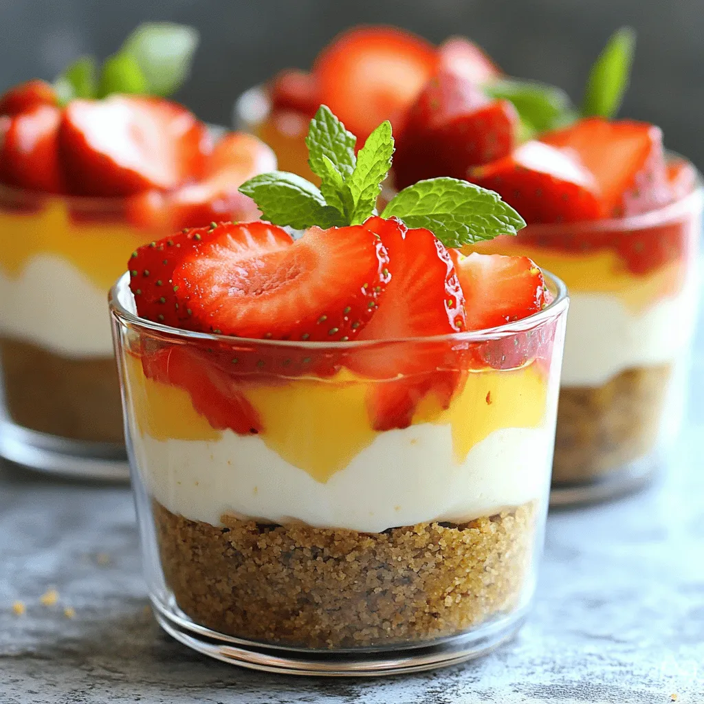 - 1 ½ Tassen Graham-Cracker-Krümel - 1/4 Tasse geschmolzene Butter - 2 Tassen Frischkäse, weich - 1/2 Tasse Puderzucker - 1 Teelöffel Vanilleextrakt - 1 Tasse Schlagsahne - 2 Tassen frische Erdbeeren, entkelcht und in Scheiben geschnitten - Zusätzliche Erdbeeren zur Dekoration - Minzblätter zur Dekoration Die Zutaten sind der Schlüssel zu einem großartigen Geschmack. Graham-Cracker-Krümel geben der Kruste eine knusprige Textur. Geschmolzene Butter bindet die Krümel und macht die Kruste stabil. Frischkäse sorgt für die cremige Füllung, während Puderzucker Süße hinzufügt. Vanilleextrakt bringt einen warmen, süßen Geschmack. Schlagsahne gibt der Füllung Leichtigkeit und Luftigkeit. Frische Erdbeeren sind der Star des Desserts. Sie bringen Frische und Farbe. Minzblätter sind eine schöne Dekoration und fügen einen Hauch von Frische hinzu. Wenn du eine glutenfreie Option möchtest, verwende glutenfreie Kekse statt Graham-Crackern. Für eine vegane Variante kannst du pflanzlichen Frischkäse verwenden und die Schlagsahne durch Kokoscreme ersetzen. Für eine zuckerfreie Option kannst du einen Zuckerersatz wie Stevia nutzen. So kann jeder dieses leckere Dessert genießen! Zuerst müssen wir alle Zutaten bereitstellen. Du brauchst Graham-Cracker-Krümel, geschmolzene Butter und Frischkäse. Auch Puderzucker, Vanilleextrakt und Schlagsahne sind wichtig. Vergiss nicht die Erdbeeren und Minzblätter für die Dekoration. Für die Kruste vermischst du die Graham-Cracker-Krümel mit der geschmolzenen Butter. Die Mischung soll gut zusammenhalten. Nimm dann eine mittelgroße Schüssel und drücke die Kruste fest in den Boden der Becher. So entsteht eine stabile Basis für das Dessert. Jetzt kommt der spannende Teil! Schlage den weichen Frischkäse in einer großen Schüssel cremig. Füge dann nach und nach Puderzucker und Vanilleextrakt hinzu. Mische alles gut zusammen. In einer anderen Schüssel schlage die Schlagsahne steif. Hebe die Sahne vorsichtig unter die Frischkäse-Mischung. Verteile die Füllung gleichmäßig auf die Kruste in den Bechern. Drücke die geschnittenen Erdbeeren leicht in die Füllung. Stelle die Becher für mindestens drei Stunden in den Kühlschrank. So wird die Füllung fest. Vor dem Servieren dekoriere die Becher mit zusätzlichen Erdbeeren und einem Minzblatt. Für die vollständige Anleitung, schaue dir das [Full Recipe] an. Ein häufiger Fehler ist, die Zutaten nicht richtig zu messen. Achte darauf, die Zutaten genau abzuwiegen. Ein anderer Fehler ist, die Sahne nicht steif genug zu schlagen. Sie sollte feste Spitzen haben. Wenn die Sahne zu flüssig ist, wird die Füllung dünn. Auch solltest du die Becher nicht zu früh aus dem Kühlschrank nehmen. Lass sie mindestens drei Stunden fest werden. Um die perfekte Textur zu erreichen, beginne mit weichem Frischkäse. Dies hilft, Klumpen zu vermeiden. Mische den Puderzucker langsam unter. Achte darauf, nicht zu lange zu mixen. Füge die geschlagene Sahne in mehreren Schritten hinzu. So bleibt die Füllung luftig und leicht. Die Mischung sollte glatt und cremig sein, ohne Klumpen. Die Präsentation ist wichtig, um das Dessert noch leckerer zu machen. Verwende frische Erdbeeren für den Belag. Schneide sie gleichmäßig und lege sie schön auf die Füllung. Ein Minzblatt auf jedem Becher gibt einen frischen Farbklecks. Du kannst auch die Ränder der Becher mit etwas Sahne dekorieren. Das sieht toll aus und macht das Dessert einladend. Für weitere Details, schau dir das [Full Recipe] an. {{image_4}} Wenn du Erdbeeren nicht magst, probiere andere Früchte. Himbeeren sind eine tolle Wahl. Du kannst auch Blaubeeren oder Pfirsiche verwenden. Diese Früchte bringen einen anderen Geschmack in den Käsekuchen. Sie passen gut zu der cremigen Füllung. Achte darauf, die Früchte frisch zu verwenden. Das macht den Dessertbecher noch besser. Für vegane Optionen kannst du pflanzliche Produkte nutzen. Ersetze den Frischkäse durch veganen Frischkäse. Statt Schlagsahne kannst du Kokoscreme verwenden. Diese Zutaten geben dir eine ähnliche Textur. Auch laktosefreie Produkte sind eine gute Wahl. Sie helfen, den Käsekuchen für alle zugänglich zu machen. So kann jeder genießen! Die Kruste ist wichtig für den Geschmack. Du kannst verschiedene Keksarten ausprobieren. Oreo-Kekse sind eine leckere Option. Sie geben einen schokoladigen Geschmack. Auch Butterkekse funktionieren gut. Sie sind süß und passen gut zur Füllung. Denk daran, die Keksboxen gut zu zerbröseln. Das sorgt für eine feste Kruste. Für das vollständige Rezept schaue hier: [Full Recipe]. Um die No-Bake Erdbeer-Käsekuchen-Becher frisch zu halten, lagere sie im Kühlschrank. Verwende einen luftdichten Behälter, um den Geschmack zu bewahren. Wenn du keinen Behälter hast, decke die Becher mit Frischhaltefolie ab. So bleiben sie länger lecker und saftig. Die Becher halten sich im Kühlschrank etwa drei bis fünf Tage. Achte darauf, sie gut abzudecken. Wenn du die Becher länger aufbewahren willst, solltest du sie einfrieren. Einfrieren ist eine tolle Option, wenn du die Becher länger genießen möchtest. Stelle sicher, dass sie fest verpackt sind. Du kannst sie in einem gefrierfesten Behälter aufbewahren. So bleiben die Becher bis zu zwei Monate frisch. Zum Auftauen lege sie einfach über Nacht in den Kühlschrank. So bleiben die Textur und der Geschmack erhalten. Für mehr Informationen über die Zubereitung, schau dir das [Full Recipe] an. Die Zubereitung dauert etwa 20 Minuten. Du musst dann die Becher für mindestens 3 Stunden kühlen. Diese Zeit hilft dem Käsekuchen, fest zu werden. Plane also insgesamt 3 Stunden und 20 Minuten für das ganze Rezept ein. Ja, du kannst die Füllung im Voraus zubereiten. Mache die Füllung und stelle sie in den Kühlschrank. So bleibt sie frisch bis zur Verwendung. Du kannst die Füllung bis zu zwei Tage im Voraus machen. Das spart Zeit, wenn du Gäste hast. Du kannst viele Früchte verwenden. Himbeeren, Blaubeeren oder Pfirsiche passen gut. Du kannst auch eine Mischung aus verschiedenen Früchten ausprobieren. Achte darauf, die Früchte gut zu schneiden. So sieht dein Dessert appetitlich aus. Frische Früchte geben dem Käsekuchen eine schöne Farbe und Geschmack. Wir haben die wichtigen Zutaten für den No-Bake Erdbeer-Käsekuchen-Becher kennengelernt. Auch die Schritt-für-Schritt-Anleitung macht die Zubereitung einfach. Mit Tipps und Tricks kannst du viele Fehler vermeiden und tolle Präsentationen schaffen. Denk daran, dass Variationen und Alternativen viele Optionen bieten. Richtiges Lagern ist wichtig für die Haltbarkeit. Du kannst einen köstlichen Dessertbecher genießen, wann immer du willst. Experimentiere und finde deine Lieblingsversion!