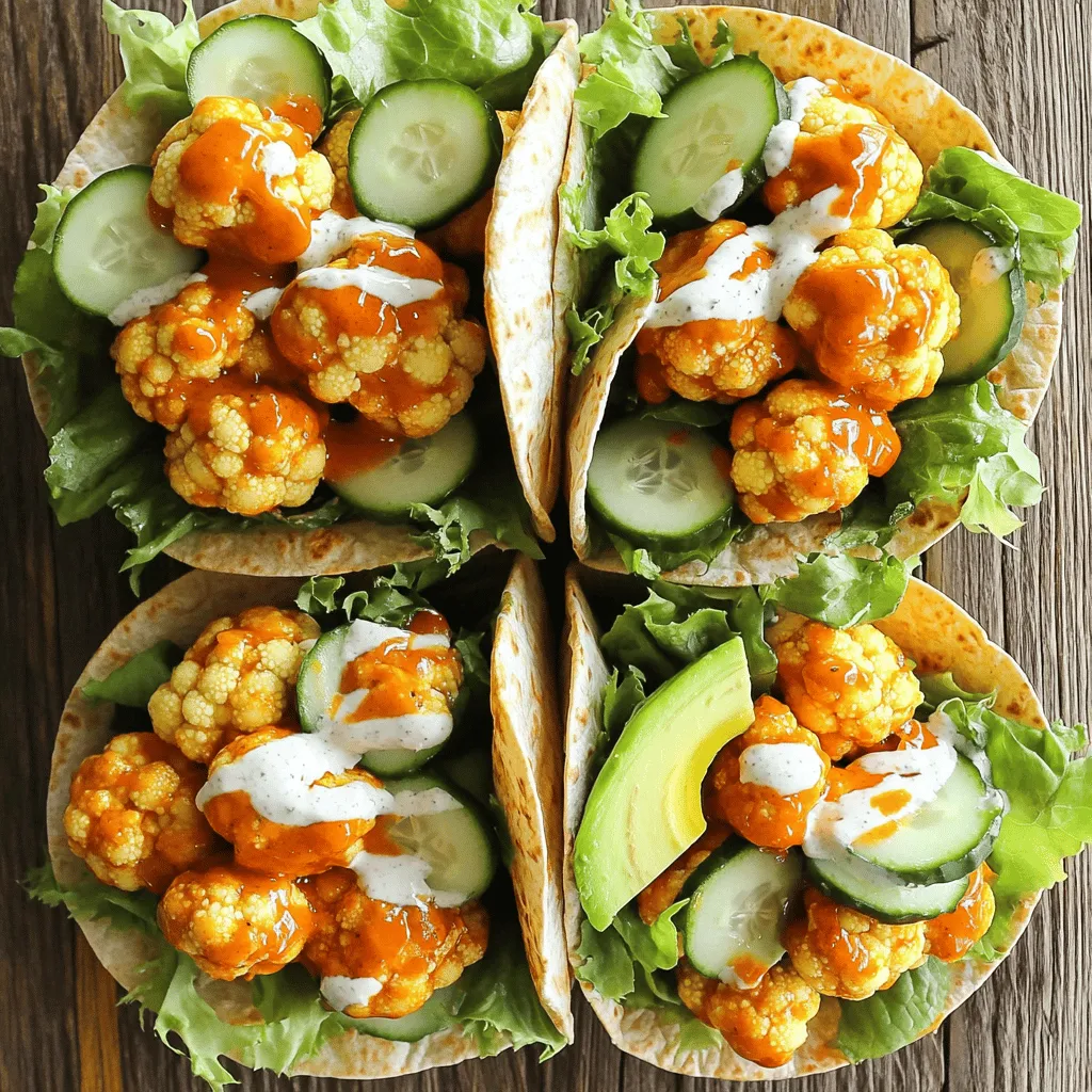 Um die besten veganen Buffalo Cauliflower Wraps zu machen, brauchst du einige Hauptzutaten. Diese Zutaten geben deinem Gericht tollen Geschmack und Textur. Hier sind die wichtigen Zutaten: - 1 mittelgroßer Blumenkohl, in Röschen geschnitten - 1 Tasse Weizenmehl (oder glutenfreies Mehl) - 1 Tasse pflanzliche Milch (wie Mandel- oder Sojamilch) - 1 Teelöffel Knoblauchpulver - 1 Teelöffel Zwiebelpulver - 1 Teelöffel geräucherte Paprika - 1 Teelöffel Salz - 1 Tasse Buffalo-Sauce (vorzugsweise vegan) - 4 große Vollkorn- oder glutenfreie Wraps - 1 Tasse gehackter Salat - 1 Tasse in Scheiben geschnittene Gurken - 1 Avocado, in Scheiben geschnitten - Vegane Ranch-Dressing (zum Beträufeln) Du kannst diese Wraps einfach anpassen. Wenn du keine bestimmten Zutaten hast, probiere diese Alternativen: - Blumenkohl durch Brokkoli oder Blumenkohlmix ersetzen. - Weizenmehl durch Kichererbsenmehl oder Mandelmehl austauschen. - Buffalo-Sauce durch BBQ-Sauce oder eine milde Chili-Sauce ersetzen. - Füge andere Gemüsesorten wie Paprika oder Karotten hinzu. Die Auswahl der richtigen Zutaten ist wichtig für den Geschmack. Achte auf diese Tipps: - Wähle frischen Blumenkohl. Er sollte fest und ohne braune Flecken sein. - Kaufe hochwertige pflanzliche Milch. Achte auf Bio-Produkte ohne Zuckerzusatz. - Verwende frische Kräuter und Gemüse. Sie machen deine Wraps knackig und gesund. - Achte auf die Qualität der Buffalo-Sauce. Eine gute Sauce hat einen echten Geschmack und keine künstlichen Zusatzstoffe. Für die vollständige Zubereitung schaue dir das [Full Recipe] an. Heize deinen Ofen auf 230°C vor. Lege ein Backblech mit Backpapier aus. Das Backpapier hilft, den Blumenkohl nicht festzukleben. So bleibt alles schön knusprig. In einer großen Schüssel mische das Weizenmehl, die pflanzliche Milch, das Knoblauchpulver, das Zwiebelpulver, die geräucherte Paprika und das Salz. Rühre alles gut um, bis der Teig glatt ist. Dieser Teig gibt dem Blumenkohl eine leckere, knusprige Schicht. Tauche jedes Blumenkohlröschen in den Teig. Achte darauf, dass jedes Röschen gut bedeckt ist. Lege die Röschen auf das Backblech in einer einzigen Schicht. Backe sie 25-30 Minuten lang. Wende sie nach der Hälfte der Zeit um. Nach dem Backen gib die Röschen in eine Schüssel. Mische sie mit der Buffalo-Sauce, bis sie gleichmäßig bedeckt sind. Lege sie dann wieder auf das Backblech und backe sie weitere 10 Minuten. Lege einen großen Wrap flach auf den Tisch. Füge eine große Menge gehackten Salat, geschnittene Gurken und Avocadoscheiben hinzu. Dann lege einige Buffalo-Blumenkohlröschen darauf. Beträufle alles mit dem veganen Ranch-Dressing. Wickel den Wrap fest ein und schneide ihn diagonal in zwei Hälften. Serviere die Wraps sofort. Du kannst die gesamte Anleitung im Full Recipe finden. Um den perfekten Blumenkohl zu machen, wählen Sie frische Röschen. Sie sollten fest und grün sein. Schneiden Sie den Blumenkohl in gleich große Stücke. So garen sie gleichmäßig. Kochen Sie die Röschen nicht zu lange, sonst werden sie matschig. Rösten Sie sie bei hoher Hitze, bis sie goldbraun sind. Das bringt den besten Geschmack heraus. Das Falten der Wraps kann Spaß machen. Nehmen Sie einen großen Wrap und legen Sie die Füllung in die Mitte. Falten Sie zuerst die Seiten ein. Dann rollen Sie den Wrap von unten nach oben. Drücken Sie leicht, damit alles zusammen bleibt. Wenn Sie ihn fest wickeln, bleibt die Füllung drin. Üben Sie ein wenig, und bald werden Sie es perfekt können. Servieren Sie die Wraps mit frischem Gemüse. Karottensticks und Sellerie passen gut dazu. Ein schöner Dip, wie veganes Ranch-Dressing, macht das Essen noch besser. Stellen Sie die Wraps auf einen großen Teller. Garnieren Sie sie mit frischen Kräutern oder einer Limettenscheibe. So sieht das Gericht toll aus und schmeckt noch besser. Für die vollständige Rezeptur, schauen Sie sich das Rezept [Full Recipe] an. {{image_4}} Wenn Sie eine glutenfreie Diät befolgen, können Sie die Wraps leicht anpassen. Statt Weizenmehl verwenden Sie einfach glutenfreies Mehl. Achten Sie darauf, dass auch die Wraps glutenfrei sind. Viele Marken bieten diese an. Diese kleinen Änderungen machen den Wrap für alle genießbar. Sie können die Füllung der Wraps nach Ihrem Geschmack anpassen. Statt nur Salat und Gurken können Sie auch Karotten oder Paprika verwenden. Auch Spinat passt gut dazu. Experimentieren Sie mit verschiedenen Gemüsesorten. Es macht die Wraps bunt und noch gesünder. Die Wahl der Sauce kann einen großen Unterschied machen. Neben veganem Ranch-Dressing können Sie auch Guacamole oder Hummus verwenden. Diese Saucen bringen neue Aromen in den Wrap. Probieren Sie verschiedene Kombinationen aus. Sie werden sicher Ihre Lieblingsversion finden. Um die Wraps frisch zu halten, lege sie in einen luftdichten Behälter. Du kannst sie auch in Alufolie wickeln, um den Geschmack zu bewahren. Lagere die Wraps im Kühlschrank, wo sie bis zu drei Tage gut bleiben. Achte darauf, dass die Wraps vollständig abgekühlt sind, bevor du sie lagerst. So vermeidest du Feuchtigkeit und matschige Texturen. Wenn du Blumenkohl übrig hast, bewahre ihn in einem eigenen Behälter auf. Decke ihn gut ab, um ihn frisch zu halten. Er bleibt im Kühlschrank etwa zwei bis drei Tage genießbar. Du kannst die Röschen auch in einer kleinen Schüssel mit etwas Wasser lagern. Dies hilft, die Frische zu bewahren. Falls du die Wraps länger aufbewahren möchtest, friere sie ein. Wickele jeden Wrap in Frischhaltefolie und lege sie in einen Gefrierbeutel. So bleiben sie bis zu drei Monate frisch. Um sie aufzutauen, lege sie einfach in den Kühlschrank, bis sie weich sind. Du kannst sie auch direkt im Ofen aufwärmen. Die veganen Buffalo Cauliflower Wraps sind frisch am besten. Sie halten im Kühlschrank etwa drei Tage. Lagern Sie sie in einem luftdichten Behälter. Wenn Sie die Wraps aufbewahren, werden sie weniger knusprig. Ja, Sie können die Wraps im Voraus vorbereiten. Bereiten Sie den Blumenkohl und die Sauce vor. Wickeln Sie die Wraps erst kurz vor dem Servieren. So bleibt alles frisch und lecker. Die Schärfe der Buffalo-Sauce variiert. Sie können milde oder scharfe Sorten finden. Wenn Sie es weniger scharf mögen, mischen Sie die Sauce mit etwas pflanzlicher Joghurt oder Mayo. So wird die Schärfe gemildert. Die veganen Buffalo Cauliflower Wraps sind einfach und lecker. In diesem Blogbeitrag habe ich die besten Zutaten, die Zubereitung und wertvolle Tipps geteilt. Du kannst die Wraps ganz nach deinem Geschmack anpassen. Denke daran, frische und gute Zutaten zu wählen. Diese Wraps sind nicht nur gesund, sondern auch vielseitig. Probiere verschiedene Saucen und Gemüse. Mit diesen Ideen kannst du köstliche Mahlzeiten zaubern. Genieße die Vorteile dieser veganen Wraps und bringe mehr Abwechslung in deine Küche.