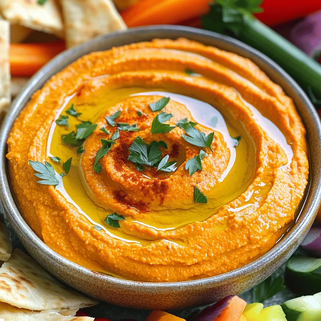 Für einen köstlichen veganen Hummus benötigst du einige Hauptzutaten. Diese Zutaten sorgen für den vollen Geschmack: - 1 Tasse Kichererbsen aus der Dose, gut abgetropft und abgespült - 1 große, geröstete rote Paprika, geschält und gehackt (aus dem Glas oder selbstgemacht) - 3 Esslöffel Tahini - 2 Esslöffel Olivenöl - 1 Knoblauchzehe, fein gehackt - 2 Esslöffel Zitronensaft Jede dieser Zutaten spielt eine wichtige Rolle. Die Kichererbsen bilden die Basis. Die geröstete Paprika bringt ein rauchiges Aroma. Tahini sorgt für Cremigkeit, während Knoblauch und Zitronensaft für Frische sorgen. Um den Geschmack zu verbessern, fügen wir einige Gewürze und Öle hinzu: - 1 Teelöffel geräuchertes Paprikapulver - 1/2 Teelöffel gemahlener Kreuzkümmel - Salz und Pfeffer nach Geschmack - Wasser nach Bedarf für die Konsistenz Geräuchertes Paprikapulver bringt Tiefe. Kreuzkümmel fügt eine warme Note hinzu. Salz und Pfeffer runden die Aromen ab. Die Garnitur macht dein Hummus noch schöner und schmackhafter. Hier sind die frischen Zutaten, die du brauchst: - Frische Petersilie zur Garnitur - Extra Olivenöl zum Beträufeln Frische Petersilie verleiht Farbe. Das Olivenöl gibt zusätzlichen Geschmack und hilft, die Aromen zu verstärken. Für die vollständige Anleitung, schau dir das [Full Recipe] an. Um den besten Geschmack aus deinen Paprika zu holen, röste sie zuerst. Nimm eine große, rote Paprika und lege sie auf den Grill oder in den Ofen. Röste die Paprika, bis die Haut schwarz wird. Das gibt den perfekten, rauchigen Geschmack. Nach dem Rösten lass die Paprika abkühlen. Danach entferne die Haut und die Kerne. Du kannst auch geröstete Paprika aus dem Glas verwenden, wenn du es schneller magst. Jetzt kommt der spaßige Teil! Nimm eine Küchenmaschine und füge die abgetropften Kichererbsen, die gehackte Paprika, Tahini, Knoblauch, Zitronensaft, geräuchertes Paprikapulver und Kreuzkümmel hinzu. Mixe alles gut durch. Während die Maschine läuft, gieße langsam das Olivenöl dazu. Das hilft, alles schön cremig zu machen. Jetzt musst du die Konsistenz anpassen. Wenn der Hummus zu dick ist, füge löffelweise Wasser hinzu. Mixe weiter, bis du die gewünschte Cremigkeit erreichst. Probiere den Hummus und füge nach Geschmack Salz und Pfeffer hinzu. Mische alles gut, damit die Gewürze gleichmäßig verteilt sind. Du kannst das Rezept anpassen, um deinen perfekten Hummus zu kreieren. Für die vollständige Anleitung und weitere Tipps schau dir das [Full Recipe] an. Beim Hummus machen gibt es einige häufige Fehler. Ein Fehler ist, die Kichererbsen nicht gut abzuspülen. Das kann den Geschmack beeinträchtigen. Ein anderer Fehler ist, zu viel Wasser hinzuzufügen. Der Hummus wird dann zu dünn. Achte darauf, die Paprika richtig zu rösten. Sie sollte eine schöne, rauchige Note haben. Wenn du sie aus dem Glas nimmst, wähle eine ohne Zusatzstoffe. Die perfekte Konsistenz für Hummus ist cremig und glatt. Fange mit weniger Wasser an und füge nach Bedarf mehr hinzu. Beginne mit einem Esslöffel und mixe gut durch. Wenn du eine dickere Konsistenz magst, benutze weniger Wasser. Für einen leichten Hummus kannst du mehr hinzufügen. Experimentiere, bis du die ideale Mischung findest. Denke daran, dass das Olivenöl auch zur Konsistenz beiträgt. Die Präsentation deines Hummus ist wichtig. Verwende eine flache Schüssel für einen schönen Look. Mache mit einem Löffel eine kleine Vertiefung in der Mitte. Gieße etwas Olivenöl hinein. Das sieht toll aus und schmeckt gut. Garniere den Hummus mit frischer Petersilie. Ein paar Scheiben gerösteter Paprika obenauf geben Farbe. Nutze auch geräuchertes Paprikapulver als Dekoration. So wird dein Hummus nicht nur lecker, sondern auch schön anzusehen. Für die vollständige Zubereitung schau dir das [Full Recipe] an. {{image_4}} Du kannst deinem veganen Hummus mit vielen Zutaten neuen Schwung geben. Zum Beispiel, füge etwas frischen Spinat hinzu. Das gibt einen schönen Farbton und einen milden Geschmack. Avocado macht den Hummus noch cremiger und gibt gesunde Fette. Für einen scharfen Kick, probiere jalapeños oder rote Chilis. Das sorgt für eine spannende Note. Auch geröstete Knoblauchzehen können das Aroma intensivieren. Experimentiere mit verschiedenen Nüssen oder Samen, um neue Texturen zu schaffen. Die Kombinationen sind fast endlos. Du kannst den Hummus mit frischen Kräutern wie Basilikum oder Koriander anpassen. Diese Kräuter bringen Frische und einen besonderen Geschmack. Für ein exotisches Flair kannst du Harissa oder Curry-Paste einrühren. Das verleiht dem Hummus einen aufregenden Geschmack. Kombiniere deinen Hummus mit geröstetem Gemüse oder serviere ihn mit einer Auswahl von Dips. Jeder Biss wird zu einem neuen Erlebnis. Veganer Hummus ist ideal für viele Diäten. Er ist natürlich glutenfrei. Du kannst ihn auch für eine rohköstliche Diät anpassen. Verwende anstelle von Kichererbsen pürierte Zucchini oder Blumenkohl. Diese Varianten bieten eine ähnliche Konsistenz. Du kannst sogar Nüsse wie Cashews verwenden, um eine cremige Basis zu schaffen. So bleibt der Hummus leicht und gesund. Achte darauf, frische Zutaten zu wählen. Das gibt dem Hummus den besten Geschmack. Für mehr Ideen und Rezepte, schau dir das Full Recipe an. Um deinen veganen Hummus frisch zu halten, lagere ihn in einem luftdichten Behälter. Achte darauf, dass der Behälter sauber und trocken ist. Ein guter Deckel hilft, die Frische zu bewahren. Du kannst auch eine dünne Schicht Olivenöl auf die Oberfläche geben. Dies verlangsamt die Oxidation und hält den Hummus länger frisch. Im Kühlschrank bleibt dein Hummus etwa 4 bis 7 Tage frisch. Achte darauf, ihn immer gut abzudecken. Wenn er etwas trocken wird, kannst du einfach einen Löffel Wasser oder Olivenöl hinzufügen. Das bringt die Cremigkeit zurück. Wenn du einen komischen Geruch oder Schimmel bemerkst, wirf ihn sofort weg. Du kannst Hummus auch einfrieren, um ihn länger haltbar zu machen. Fülle ihn in einen gefrierfesten Behälter und lasse dabei etwas Platz oben, da sich die Masse beim Einfrieren ausdehnt. Du kannst auch kleine Portionen in Eiswürfelformen einfrieren. So hast du immer frischen Hummus zur Hand. Zum Auftauen lege ihn einfach über Nacht in den Kühlschrank. Rühre ihn gut durch, bevor du ihn servierst. Für das vollständige Rezept, schau dir die [Full Recipe] an. Um vegane Kichererbsen selbst zu machen, musst du sie zuerst einweichen. Nimm eine Tasse Kichererbsen und lege sie in eine Schüssel mit Wasser. Lass sie über Nacht einweichen. Am nächsten Tag, spüle die Kichererbsen ab und koche sie in frischem Wasser. Bringe sie zum Kochen und lasse sie dann 1 bis 2 Stunden köcheln, bis sie weich sind. Du kannst sie für viele Rezepte verwenden, wie in diesem Hummus. Ja, Hummus ist gesund! Es enthält Kichererbsen, die reich an Ballaststoffen und Eiweiß sind. Diese Nährstoffe helfen dir, satt zu bleiben und deine Muskeln zu stärken. Außerdem hat Hummus gesunde Fette aus Tahini und Olivenöl. Diese Fette unterstützen dein Herz. Hummus ist auch voll mit Vitaminen und Mineralstoffen, die gut für deinen Körper sind. Du kannst geröstete Paprika in vielen Supermärkten finden. Schau in der Nähe der Konserven oder im internationalen Bereich. Oft gibt es sie in Gläsern oder Dosen. Wenn du frische Paprika verwenden möchtest, röste sie selbst. Halte sie über eine Flamme oder lege sie in den Ofen. So kannst du den perfekten Geschmack für deinen veganen Hummus erzielen. Probiere den Full Recipe für eine köstliche Zubereitung! In diesem Artikel haben wir die Hauptzutaten und die Schritt-für-Schritt-Anleitung für veganen Hummus behandelt. Wichtig sind die richtigen Gewürze und frischen Zutaten. Wir haben auch Tipps erwähnt, um häufige Fehler zu vermeiden und die Konsistenz anzupassen. Variationen machen dein Hummus spannend, und die Aufbewahrung ist ein Schlüssel für frischen Genuss. Denke daran, Hummus ist vielseitig und kann ganz nach deinem Geschmack angepasst werden. Probiere verschiedene Zutaten aus, um deine perfekte Mischung zu finden. Viel Spaß beim Zubereiten!