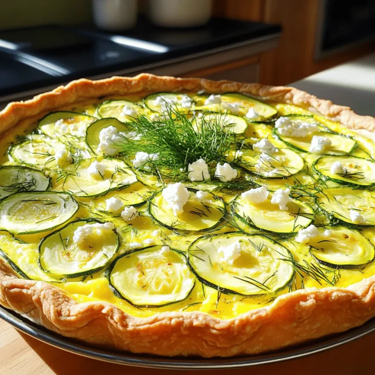 Für eine leckere Zucchini-Feta-Quiche brauchst du einige einfache Zutaten. Diese Zutaten geben der Quiche ihren großartigen Geschmack und machen sie nahrhaft: - 1 fertiger Teig für eine Pie - 2 mittelgroße Zucchini, dünn geschnitten - 1 Tasse zerbröckelter Feta-Käse - 4 große Eier - 1 Tasse Vollmilch - 1 kleine Zwiebel, fein gehackt - 2 Knoblauchzehen, gehackt - 1 Teelöffel getrockneter Oregano - Salz und Pfeffer nach Geschmack - 1 Esslöffel Olivenöl - Frischer Dill zur Dekoration (optional) Die Mengen sind für 6 Portionen gedacht. Du kannst die Zutaten leicht anpassen, je nach Anzahl der Gäste. Wenn du mehr Quiche machen willst, verdopple einfach die Mengen. Achte darauf, dass du genug Platz im Ofen hast. Das ist wichtig, damit die Quiche gleichmäßig backt. Es gibt viele Möglichkeiten, die Quiche zu variieren: - Teig: Verwende einen Blätterteig oder mache einen selbst. - Käse: Probiere anderen Käse wie Ziegenkäse oder Mozzarella. - Gemüse: Füge Paprika, Spinat oder Pilze hinzu. - Kräuter: Verwende frische Kräuter wie Basilikum oder Thymian statt Oregano. Diese Alternativen machen die Zucchini-Feta-Quiche spannend und einzigartig. Du kannst auch für die Zubereitung nach dem Full Recipe gehen, um die Schritte im Detail zu sehen. Zuerst bereiten wir alles vor. Die Zucchini-Feta-Quiche braucht etwa 15 Minuten für die Vorbereitung. Während Sie die Zutaten bereitstellen, heizen Sie den Ofen auf 190°C vor. Dies sorgt dafür, dass die Quiche gleichmäßig backt. Jetzt kommt der nächste Schritt. Erhitzen Sie 1 Esslöffel Olivenöl in einer Pfanne bei mittlerer Hitze. Fügen Sie die fein gehackte Zwiebel hinzu und sautieren Sie sie. Rühren Sie die Zwiebel, bis sie durchsichtig ist, das dauert etwa 3-4 Minuten. Dann geben Sie 2 gehackte Knoblauchzehen dazu. Braten Sie den Knoblauch für eine weitere Minute mit, bis er duftet. Nach dem Knoblauch kommen die Zucchini. Geben Sie die dünn geschnittenen Zucchini in die Pfanne. Würzen Sie diese mit Salz und Pfeffer. Sautieren Sie die Mischung für 5-7 Minuten. Die Zucchini sollten zart, aber nicht matschig sein. Nehmen Sie die Pfanne vom Herd und lassen Sie die Mischung etwas abkühlen. Jetzt mischen wir die Eier. In einer Rührschüssel verquirlen Sie 4 große Eier mit 1 Tasse Vollmilch. Fügen Sie 1 Teelöffel getrockneten Oregano sowie eine Prise Salz und Pfeffer hinzu. Rühren Sie alles gut um, bis es gleichmäßig ist. Legen Sie den fertigen Teig in eine Pie-Form. Verteilen Sie die Zucchini-Zwiebel-Mischung gleichmäßig auf dem Teig. Streuen Sie 1 Tasse zerbröckelten Feta-Käse darüber. Gießen Sie nun die Eiermischung über die Zucchini und den Käse. Füllen Sie die Mischung bis fast zum Rand des Teigs. Jetzt ist die Quiche bereit für den Ofen. Backen Sie die Quiche im vorgeheizten Ofen für 35-40 Minuten. Sie ist fertig, wenn sie fest und leicht goldbraun ist. Lassen Sie die Quiche etwa 10 Minuten abkühlen, bevor Sie sie in Stücke schneiden. Für das Rezept und die genauen Schritte schauen Sie sich die [Full Recipe]. Die Backzeit ist wichtig für die perfekte Quiche. Bei 190°C backt die Quiche in 35-40 Minuten. Sie ist fertig, wenn sie fest ist und oben leicht goldbraun. Wenn die Kanten zu schnell bräunen, decken Sie sie mit Folie ab. So bleibt die Füllung saftig und lecker. Um die Quiche luftig zu machen, schlagen Sie die Eier gut auf. Das hilft, Luft einzuschließen. Fügen Sie die Milch langsam hinzu und rühren Sie weiter. Der Feta-Käse gibt Geschmack und hilft, die Quiche cremig zu machen. Verwenden Sie frische Zutaten für den besten Geschmack. Die Zucchini-Feta-Quiche passt gut zu einem frischen Salat. Ein einfacher grüner Salat mit einem Zitronendressing ist perfekt. Auch ein Joghurt-Dip ergänzt den Geschmack. Wenn Sie die Quiche warm servieren, bleibt sie besonders lecker. Für die volle Erfahrung, probieren Sie auch die [Full Recipe]. {{image_4}} Wenn Sie eine vegetarische oder vegane Zucchini-Feta-Quiche machen möchten, können Sie einige einfache Änderungen vornehmen. Statt Feta-Käse können Sie pflanzliche Käsealternativen verwenden. Diese sind oft aus Nüssen oder Soja gemacht. Für die Eier können Sie eine Mischung aus Leinsamen und Wasser verwenden. Diese Mischung bindet gut und gibt der Quiche eine schöne Textur. Sie können auch Kichererbsenmehl verwenden, um den Ei-Ersatz zu machen. Es ist lecker und gesund. Die Zucchini-Feta-Quiche ist sehr vielseitig. Sie können verschiedene Käsesorten testen, um den Geschmack zu verändern. Mozzarella gibt eine tolle, schmelzende Textur. Gruyère bringt einen nussigen Geschmack. Parmesan kann einen herzhaften Kick geben. Wenn Sie experimentieren, finden Sie sicher einen Käse, der Ihnen gefällt. Dies macht die Quiche noch spannender und leckerer. Sie können auch andere Gemüse oder Kräuter hinzufügen. Paprika, Spinat oder Brokkoli passen gut zu Zucchini. Diese Gemüse bringen mehr Farbe und Nährstoffe in die Quiche. Frische Kräuter wie Basilikum oder Petersilie können den Geschmack auffrischen. Wenn Sie die Quiche noch interessanter machen wollen, probieren Sie verschiedene Kombinationen aus. Die Möglichkeiten sind endlos. Die ganze Familie wird die Vielfalt lieben. Finden Sie Ihre Lieblingsversion und genießen Sie die köstliche Zucchini-Feta-Quiche! Für das komplette Rezept schauen Sie sich die [Full Recipe] an. Um die Zucchini Feta Quiche frisch zu halten, lassen Sie sie zuerst auf Raumtemperatur abkühlen. Wickeln Sie die Quiche dann in Frischhaltefolie oder legen Sie sie in einen luftdichten Behälter. So bleibt die Quiche saftig und lecker. Lagern Sie sie im Kühlschrank, um die Frische zu sichern. Wenn Sie die Quiche wieder aufwärmen möchten, heizen Sie den Ofen auf 180°C vor. Legen Sie die Quiche auf ein Backblech und wärmen Sie sie für etwa 15-20 Minuten. So wird der Boden knusprig und die Füllung bleibt schön warm. Alternativ können Sie die Quiche auch in der Mikrowelle aufwärmen, aber die Textur wird nicht so gut sein. Im Kühlschrank hält sich die Zucchini Feta Quiche etwa 3-4 Tage. Sie können die Quiche auch einfrieren, wenn Sie sie länger aufbewahren möchten. Wickeln Sie sie gut ein und lagern Sie sie in einem gefriergeeigneten Behälter. So bleibt sie bis zu 2 Monate frisch. Wenn Sie sie auftauen möchten, lassen Sie sie über Nacht im Kühlschrank. Die Zubereitung der Zucchini-Feta-Quiche dauert insgesamt etwa 55 Minuten. Die Vorbereitungszeit beträgt nur 15 Minuten. Während dieser Zeit schneiden Sie die Zucchini, hacken die Zwiebel und bereiten die Eiermischung vor. Das Backen im Ofen dauert 35-40 Minuten. Es ist einfach und schnell! Ja, frische Kräuter passen wunderbar in die Zucchini-Feta-Quiche. Sie können frischen Dill oder Petersilie hinzufügen. Diese Kräuter bringen frischen Geschmack in die Quiche. Einfach die Kräuter vor dem Backen in die Mischung geben. Sie können auch Kräuter wie Basilikum oder Thymian verwenden. Experimentieren Sie mit verschiedenen Aromen! Die Zucchini-Feta-Quiche hält sich gut im Kühlschrank. Sie bleibt 3-4 Tage frisch. Stellen Sie sicher, dass Sie sie in einem luftdichten Behälter aufbewahren. Wenn Sie die Quiche einfrieren möchten, können Sie sie bis zu 2 Monate lagern. Lassen Sie sie dabei vollständig abkühlen, bevor Sie sie einfrieren. So bleibt der Geschmack erhalten! Zusammenfassend haben wir die Hauptzutaten und Mengen für die Zucchini-Feta-Quiche besprochen. Die Schritt-für-Schritt-Anleitung hilft dir, die Quiche perfekt zuzubereiten. Mit den Tipps und Tricks wird sie luftig und lecker. Variationen wie vegetarische Optionen oder unterschiedliche Käsesorten geben dir neue Ideen. Außerdem hast du gelernt, wie du die Quiche richtig lagerst. Damit kannst du diese köstliche Quiche genießen und teilen. Viel Spaß beim Kochen!