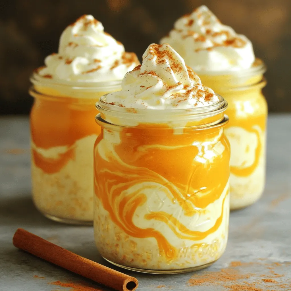 Für die Kürbisgewürz-Latte Übernacht-Haferflocken brauchst du einige einfache Zutaten. Hier ist, was du benötigst: - 1 Tasse zarte Haferflocken - 1 Tasse ungesüßte Mandelmilch (oder Milch nach Wahl) - 1/2 Tasse Kürbispüree - 1 Esslöffel Ahornsirup (oder Honig) - 1 Teelöffel Vanilleextrakt - 1 Teelöffel Kürbiskuchengewürz - 1/2 Teelöffel Zimt - Eine Prise Salz Diese Zutaten geben deinem Rezept den tollen Geschmack, den wir lieben. Du kannst einige Zutaten leicht ersetzen. Wenn du keine Mandelmilch magst, benutze normale Milch oder Hafermilch. Statt Kürbispüree kannst du auch Süßkartoffelpüree verwenden. Wenn du keinen Ahornsirup hast, nimm Honig oder Agavendicksaft. Hier sind einige Alternativen: - Milch: Kuhmilch, Hafermilch oder Kokosmilch - Süßungsmittel: Honig, Agavendicksaft oder Stevia - Gewürze: Muskatnuss oder Ingwer für einen anderen Geschmack Diese Optionen machen dein Rezept flexibler und anpassbar. Jetzt kommt der spaßige Teil: die Toppings! Du kannst deine Übernacht-Haferflocken mit verschiedenen Leckereien toppen. Hier sind einige beliebte Optionen: - Schlagsahne für einen cremigen Genuss - Gehackte Nüsse für einen knusprigen Biss - Schokoladentaler für eine süße Note - Zusätzliche Prise Kürbiskuchengewürz für mehr Geschmack Diese Toppings machen dein Frühstück noch besser. Du kannst sie nach deinem Geschmack wählen! Wenn du mehr wissen möchtest, schau dir das [Full Recipe] an. Die Vorbereitungszeit für dieses Rezept ist nur 10 Minuten. Du brauchst ein paar einfache Utensilien: - Eine mittelgroße Rührschüssel - Einen Löffel zum Mischen - Gläser oder Behälter mit Deckel - Einen Messbecher für die Zutaten 1. Nimm die Rührschüssel und gib die zarten Haferflocken hinein. 2. Füge die Mandelmilch und das Kürbispüree hinzu. 3. Gib den Ahornsirup, den Vanilleextrakt, das Kürbiskuchengewürz, den Zimt und das Salz dazu. 4. Rühre alles gut um, bis die Haferflocken gleichmäßig mit der Kürbismischung bedeckt sind. 5. Teile die Mischung gleichmäßig auf zwei Gläser oder Behälter auf. 6. Verschließe die Behälter und stelle sie über Nacht in den Kühlschrank. Du kannst sie auch 4 bis 6 Stunden kühlen. 7. Am Morgen nimm die Gläser aus dem Kühlschrank. Rühre die Haferflocken vor dem Servieren gut um. 8. Garniere die Haferflocken nach Wunsch mit Schlagsahne, gehackten Nüssen, Schokoladentalern oder einer Prise Kürbiskuchengewürz. Die ideale Konsistenz für deine Haferflocken ist cremig, aber nicht zu flüssig. Wenn die Mischung zu dick ist, füge etwas mehr Mandelmilch hinzu. Ist sie zu dünn, kannst du mehr Haferflocken einrühren. Experimentiere ein wenig, um deine perfekte Konsistenz zu finden. Ein häufiger Fehler ist, die Haferflocken nicht gut zu mischen. Wenn du die Zutaten nicht richtig vermengst, bleiben die Haferflocken trocken. Du solltest sicherstellen, dass jede Flocke gut mit der Mischung bedeckt ist. Ein weiterer Fehler ist die Verwendung von zu viel Flüssigkeit. Dies macht die Haferflocken matschig. Halte dich an die Mengenangaben im Rezept. Du kannst die Kürbisgewürz-Latte Übernacht-Haferflocken leicht anpassen. Füge Schokoladenstückchen für einen süßen Kick hinzu. Probiere Kokosmilch, um einen tropischen Geschmack zu erhalten. Für mehr Frische kannst du auch eine Banane oder Äpfel hinzufügen. Diese Variationen machen das Rezept spannend und vielfältig. Präsentiere die Übernacht-Haferflocken in klaren Glasbehältern. So kommen die schönen Schichten gut zur Geltung. Du kannst die Gläser mit einem Zimtstock dekorieren. Dies gibt nicht nur einen schönen Look, sondern auch einen tollen Duft. Vergiss nicht, die Toppings großzügig zu verwenden. Das macht die Haferflocken nicht nur lecker, sondern sieht auch ansprechend aus. {{image_4}} Für eine vegane Version der Kürbisgewürz-Latte Übernacht-Haferflocken benutze ich Pflanzenmilch. Mandeln oder Hafermilch sind großartige Optionen. Achte darauf, ungesüßte Varianten zu wählen. Anstelle von Honig kannst du Ahornsirup oder Agavendicksaft verwenden. So bleibt das Rezept pflanzlich und lecker. Wenn du mehr Protein brauchst, füge Chiasamen oder Leinsamen hinzu. Diese kleinen Samen sind nährstoffreich und passen gut zu den Haferflocken. Eine andere Möglichkeit ist, einen Löffel Proteinpulver in die Mischung zu geben. So erhöhst du den Nährstoffgehalt, ohne den Geschmack zu verändern. Im Herbst kannst du zusätzlich andere Gewürze wie Muskatnuss oder Ingwer verwenden. Diese Gewürze geben den Haferflocken eine besondere Note. Im Winter füge geröstete Mandeln oder Walnüsse als Topping hinzu. Diese Variationen halten das Rezept spannend und frisch. Du kannst auch die Konsistenz ändern, indem du mehr oder weniger Milch verwendest. Probiere verschiedene Kombinationen aus und finde deine Lieblingsversion. Nutze die Vollständige Rezept von oben für die Basis. Die Aufbewahrung der Kürbisgewürz-Latte Übernacht-Haferflocken ist ganz einfach. Verwende luftdichte Behälter. Fülle die Haferflocken bis zum Rand, damit keine Luft eindringt. So bleiben sie frisch. Du kannst auch Gläser mit Schraubdeckeln benutzen. Diese sind praktisch und sehen gut aus. Im Kühlschrank halten die Haferflocken bis zu fünf Tage. Achte darauf, dass die Behälter gut verschlossen sind. Wenn du sie länger aufbewahren möchtest, ist es besser, sie einzufrieren. Vor dem Essen schau dir die Füllung an. Wenn alles gut aussieht, kannst du sie genießen. Um die Haferflocken einzufrieren, fülle sie in kleine Behälter. Lass dabei etwas Platz, denn die Mischung dehnt sich aus. Du kannst sie bis zu drei Monate im Gefrierfach lagern. Wenn du sie essen möchtest, lass sie über Nacht im Kühlschrank auftauen. So sind sie am nächsten Tag bereit zum Genießen. Die Kürbisgewürz-Latte Übernacht-Haferflocken halten sich bis zu fünf Tage im Kühlschrank. Stelle sicher, dass du sie in einem luftdichten Behälter aufbewahrst. So bleiben sie frisch und lecker. Ich empfehle, vor dem Essen gut umzurühren. So mischen sich die Aromen wieder gut. Ja, du kannst die Haferflocken ohne Milch zubereiten. Nutze einfach Wasser oder eine pflanzliche Alternative. Kokosmilch oder Hafermilch sind tolle Optionen. Diese geben einen reichhaltigen Geschmack. Achte darauf, die Flüssigkeitsmenge anzupassen, damit die Haferflocken die richtige Konsistenz haben. Die besten Toppings sind Schlagsahne, gehackte Nüsse oder Schokoladentaler. Diese verleihen den Haferflocken einen tollen Crunch. Du kannst auch frische Früchte oder zusätzliches Kürbiskuchengewürz verwenden. Experimentiere mit deinen Lieblingszutaten, um neue Geschmäcker zu entdecken. Die Kürbisgewürz-Latte Übernacht-Haferflocken sind einfach zuzubereiten und lecker. Wir haben die grundlegenden Zutaten, Alternativen und tolle Toppings besprochen. Auch die Schritt-für-Schritt-Anleitung hilft dir, die perfekte Konsistenz zu erzielen. Zudem gab es nützliche Tipps, um Fehler zu vermeiden und Variationen auszuprobieren. Denke daran, sie richtig zu lagern, damit sie lange frisch bleiben. Probiere sie mit verschiedenen Zutaten aus und finde deine Lieblingskombinationen. Ein leckerer Start in den Tag wartet auf dich!