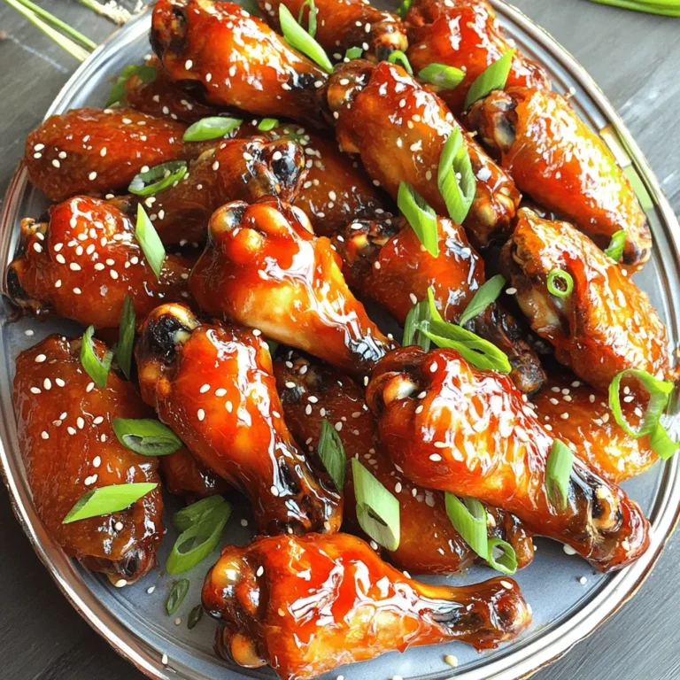 Für Sriracha Honey Chicken Wings brauchen Sie einige wichtige Zutaten. Diese machen das Gericht einzigartig und lecker. Hier sind die Hauptzutaten: - 900 g Hähnchenflügel - 80 ml Sriracha-Sauce - 60 ml Honig - 30 ml Sojasauce - 30 ml Reisessig - 2 Knoblauchzehen, gehackt - 1 Teelöffel Ingwer, frisch gerieben - Salz und Pfeffer nach Geschmack - 15 ml Sesamöl - 2 Frühlingszwiebeln, in Ringe geschnitten (zur Garnitur) - Sesamkörner (zur Garnitur) Diese Zutaten sorgen für eine tolle Balance aus Süße und Schärfe. Es gibt viele Möglichkeiten, die Zutaten anzupassen. Sie können andere Saucen ausprobieren. Zum Beispiel, ersetzen Sie Sriracha mit einer milden Chilisauce. Oder, verwenden Sie Agavendicksaft anstelle von Honig für eine vegane Option. Eine weitere Idee ist, geräucherte Paprika hinzuzufügen. Das gibt den Flügeln einen rauchigen Geschmack. Auch frische Kräuter wie Koriander können eine schöne Note bringen. Wählen Sie frische und hochwertige Zutaten aus. Achten Sie beim Kauf der Hähnchenflügel auf die Frische. Sie sollten eine rosa Farbe ohne unangenehmen Geruch haben. Für die Sriracha-Sauce, schauen Sie nach einer, die reich an Geschmack ist. Achten Sie auf die Zutatenliste. Weniger künstliche Zusätze sind besser. Honig sollte rein und aus einer vertrauenswürdigen Quelle stammen. Bei Sojasauce, wählen Sie eine, die weniger Salz enthält. Mit diesen Tipps wählen Sie die besten Zutaten für Ihre Sriracha Honey Chicken Wings. Experimentieren Sie und haben Sie Spaß beim Kochen! Heizen Sie Ihren Ofen auf 220°C (425°F) vor. Nehmen Sie ein Backblech und legen Sie es mit Aluminiumfolie aus. So wird die Reinigung einfach. Platzieren Sie einen Rost auf das Backblech. Dies hilft den Flügeln, gleichmäßig zu garen. Nehmen Sie eine große Schüssel. Geben Sie die folgenden Zutaten hinein: - 80 ml Sriracha-Sauce - 60 ml Honig - 30 ml Sojasauce - 30 ml Reisessig - 2 gehackte Knoblauchzehen - 1 Teelöffel geriebenen Ingwer - Salz und Pfeffer nach Geschmack - 15 ml Sesamöl Verrühren Sie alles gut. Die Mischung sollte gleichmäßig und cremig sein. Diese Marinade gibt den Hähnchenflügeln Geschmack und Aroma. Legen Sie die 900 g Hähnchenflügel in die Schüssel mit der Marinade. Rühren Sie alles gut um. Achten Sie darauf, dass jeder Flügel gut bedeckt ist. Decken Sie die Schüssel mit Frischhaltefolie ab. Lassen Sie die Flügel mindestens 30 Minuten im Kühlschrank marinieren. Für mehr Geschmack können Sie sie bis zu 2 Stunden marinieren. Um knusprige Hähnchenflügel zu bekommen, ist der Ofen wichtig. Backen Sie die Flügel bei 220°C. Legen Sie die Flügel auf einen Rost, damit die Luft zirkulieren kann. So werden sie gleichmäßig knusprig. Die Marinade aus Sriracha und Honig hilft, eine goldene Kruste zu bilden. Ein häufiger Fehler ist, die Flügel zu eng auf das Blech zu legen. Lassen Sie Platz zwischen den Flügeln, damit sie nicht dampfen. Ein weiterer Fehler ist, die Marinade nicht lange genug einziehen zu lassen. Marinieren Sie die Flügel mindestens 30 Minuten, besser zwei Stunden. So wird der Geschmack intensiver. Um die Aromen zu vertiefen, können Sie mehr Knoblauch oder Ingwer verwenden. Auch etwas Limettensaft kann helfen. Experimentieren Sie mit anderen Saucen, wie Teriyaki oder BBQ, um neue Geschmäcker zu entdecken. Für mehr Schärfe fügen Sie einfach mehr Sriracha hinzu. Für das komplette Rezept und weitere Details schauen Sie sich die [Full Recipe] an. {{image_4}} Du kannst die Sriracha Honey Chicken Wings leicht anpassen. Probiere BBQ-Sauce oder Teriyaki-Sauce. Diese Soßen bringen einen neuen Geschmack. Du kannst auch eine Mischung aus Sriracha und Mango-Chutney verwenden. Das gibt eine süßliche Schärfe. Experimentiere mit verschiedenen Soßen, um deine eigenen Lieblingskombinationen zu finden. Füge tropische Zutaten hinzu, um deinen Flügeln mehr Charakter zu verleihen. Ananasstücke oder Mango geben eine süße Note. Du kannst auch einige Limettenzesten hineinreiben, für frische Aromen. Frische Kräuter wie Koriander oder Minze passen gut dazu. Diese Zutaten machen dein Gericht bunter und interessanter. Denke außerhalb der Box bei Beilagen. Süßkartoffel-Pommes sind eine tolle Wahl. Sie bieten eine süße und knusprige Komponente. Auch eine frische Gurkensalat passt gut dazu. Der Salat bringt Frische und Farbe auf den Teller. Serviere die Flügel mit einem Dip, wie Joghurt oder Avocado-Sauce. So hast du einen leckeren Snack für jeden Anlass. Wenn du mehr über die Zubereitung wissen möchtest, schau dir das [Full Recipe](#) an. Um die Reste der Sriracha Honey Chicken Wings aufzubewahren, lassen Sie sie zuerst abkühlen. Legen Sie die Flügel in einen luftdichten Behälter. Sie bleiben im Kühlschrank bis zu drei Tage frisch. Achten Sie darauf, die Flügel gut zu verpacken, damit sie nicht austrocknen. Falls Sie mehr Flügel machen, können Sie die Reste einfrieren. Legen Sie die abgekühlten Flügel in einen Gefrierbeutel. Drücken Sie die Luft heraus, bevor Sie den Beutel schließen. So bleiben die Flügel bis zu drei Monate haltbar. Zum besseren Geschmack können Sie sie vor dem Einfrieren in der restlichen Marinade einlegen. Um die Flügel wieder aufzuwärmen, heizen Sie den Ofen auf 180°C vor. Legen Sie die Flügel auf ein Backblech und backen Sie sie 10-15 Minuten. So werden sie wieder knusprig und warm. Alternativ können Sie die Flügel auch in der Mikrowelle erwärmen. Legen Sie sie dafür auf einen mikrowellengeeigneten Teller und decken Sie sie mit einem feuchten Papiertuch ab. Erwärmen Sie sie in kurzen Intervallen, um ein Austrocknen zu vermeiden. Du solltest die Hähnchenflügel mindestens 30 Minuten marinieren. Das gibt den Flügeln Zeit, den Geschmack aufzunehmen. Für einen intensiveren Geschmack empfehle ich, sie bis zu 2 Stunden im Kühlschrank zu lassen. So wird jede Biss ein echtes Geschmackserlebnis. Es ist besser, die Frischhaltefolie zu verwenden. Sie hält die Feuchtigkeit in der Schüssel. So bleiben die Flügel zart und saftig. Wenn du keine Folie hast, kannst du auch einen Deckel benutzen. Achte darauf, dass alles gut abgedeckt ist. Zu Sriracha Honey Chicken Wings passen viele Beilagen gut. Hier sind einige einfache Ideen: - Karottensticks - Selleriesticks - Ein frischer grüner Salat - Reis oder Quinoa - Pommes Frites Diese Beilagen ergänzen den Geschmack der Flügel. Sie bieten einen schönen Kontrast zur Schärfe und Süße der Marinade. In diesem Blogbeitrag haben wir die Hauptzutaten für Sriracha Honey Chicken Wings besprochen. Sie lernen, wie man die besten Zutaten auswählt und verschiedene Variationen ausprobiert. Die Schritt-für-Schritt-Anleitung hilft Ihnen, die Flügel perfekt zuzubereiten. Ich habe auch wertvolle Tipps zur Knusprigkeit und Fehlervermeidung gegeben. Zudem haben wir behandelt, wie man Reste lagert und häufige Fragen beantwortet. Genießen Sie Ihre Sriracha Honey Chicken Wings und experimentieren Sie gerne mit neuen Aromen!