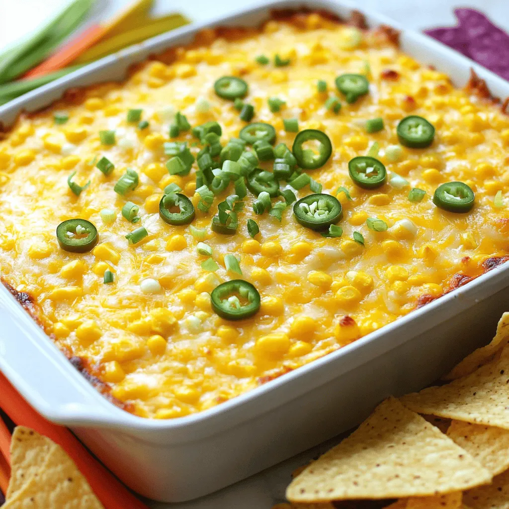 Um den köstlichen Cheesy Jalapeno Corn Dip zuzubereiten, brauchen Sie die folgenden Hauptzutaten: - 2 Tassen gefrorener Mais, aufgetaut - 1 Tasse Frischkäse, weich gemacht - 1 Tasse Sauerrahm - 1 Tasse geriebener Cheddar-Käse - 1/2 Tasse gewürfelte Jalapeños (frisch oder eingelegt) - 1/4 Tasse gehackte Frühlingszwiebeln - 1 Teelöffel Knoblauchpulver - 1 Teelöffel Zwiebelpulver - Salz und Pfeffer nach Geschmack - Tortilla-Chips, zum Servieren Die Mengen sind einfach und perfekt für 6-8 Portionen. Zuerst tauen Sie den gefrorenen Mais auf. Das geht schnell in der Mikrowelle oder über Nacht im Kühlschrank. Den Frischkäse machen Sie weich, indem Sie ihn in einer Schüssel leicht erwärmen. Dies hilft, ihn besser zu vermengen. Wählen Sie frische Jalapeños für mehr Geschmack. Wenn Sie es milder mögen, nehmen Sie die eingelegten. Achten Sie darauf, hochwertigen Cheddar-Käse zu verwenden. Er macht den Dip cremiger und geschmackvoller. Frischkäse sollte weich und streichfähig sein. Dies erleichtert das Mischen. Verwenden Sie frische Frühlingszwiebeln für einen knackigen Biss. Diese Tipps helfen Ihnen, den besten Dip zu machen. Probieren Sie auch den Full Recipe für eine detaillierte Anleitung! Heize deinen Ofen auf 175°C vor. Das ist wichtig, um den Dip gleichmäßig zu garen. Nimm eine große Rührschüssel und gib den weichen Frischkäse und den Sauerrahm hinein. Rühre die Mischung gut um. Sie sollte glatt und cremig sein. Das ist die Basis für deinen Dip. Jetzt kommt der spannende Teil. Füge den aufgetauten Mais, den geriebenen Cheddar-Käse und die gewürfelten Jalapeños hinzu. Du kannst frische oder eingelegte Jalapeños verwenden, je nach deinem Geschmack. Vergiss die gehackten Frühlingszwiebeln, das Knoblauchpulver und das Zwiebelpulver nicht. Mische alles gründlich. Probiere die Mischung und füge Salz und Pfeffer nach Geschmack hinzu. Gib die Mischung in eine Auflaufform und glätte die Oberfläche. Jetzt backe den Dip für 25 bis 30 Minuten. Er ist fertig, wenn er heiß und sprudelnd ist und die Ränder leicht braun werden. Lass ihn ein paar Minuten abkühlen, bevor du ihn servierst. Du kannst ihn in der Auflaufform heiß präsentieren, garniert mit zusätzlichen Frühlingszwiebeln. Serviere dazu eine bunte Auswahl an Tortilla-Chips. Für das vollständige Rezept schaue dir die [Full Recipe] an. Um den perfekten Cheesy Jalapeno Corn Dip zu machen, verwenden Sie frische Zutaten. Achten Sie darauf, den Frischkäse gut weich zu machen. So können Sie ihn leicht mit dem Sauerrahm vermischen. Verwenden Sie gefrorenen Mais, der aufgetaut ist. Das sorgt für eine süße und saftige Note. Die Jalapeños können frisch oder eingelegt sein, je nach Ihrem Geschmack. Die Mischung sollte gut gerührt werden, damit alle Aromen gleichmäßig verteilt sind. Ein häufiger Fehler ist, den Dip zu lange zu backen. Achten Sie darauf, ihn nur 25-30 Minuten zu backen. So bleibt der Dip cremig, und er wird nicht trocken. Ein weiterer Fehler ist das Übersehen von Gewürzen. Salz und Pfeffer sind wichtig, um den Geschmack zu heben. Testen Sie die Mischung vor dem Backen und passen Sie die Gewürze an. Servieren Sie den Dip heiß mit Tortilla-Chips. So können die Gäste den Dip gut genießen. Garnieren Sie den Dip mit frischen, gehackten Frühlingszwiebeln für einen hübschen Look. Sie können auch Gemüsesticks anbieten, wie Karotten oder Sellerie. Diese passen gut zu dem cremigen Dip und machen das Essen noch gesünder. Schauen Sie sich auch das Full Recipe für mehr Details an. {{image_4}} Wenn Sie auf der Suche nach gesunden Alternativen sind, gibt es viele Optionen. Statt Frischkäse können Sie griechischen Joghurt verwenden. Dieser ist fettärmer und hat mehr Proteine. Für weniger Kalorien können Sie auch mageren Sauerrahm wählen. Verwenden Sie frischen Mais anstelle von gefrorenem, um mehr Nährstoffe zu erhalten. Sie können auch Avocado hinzufügen. Das gibt einen cremigen Geschmack und viele gesunde Fette. Das Rezept ist sehr flexibel, wenn es um den Käse geht. Sie können Gouda, Monterey Jack oder sogar Feta verwenden. Jeder Käse bringt einen anderen Geschmack mit sich. Wenn Sie es würziger mögen, probieren Sie Pepper Jack-Käse. Für eine mildere Note geht auch Mozzarella. Mischen Sie verschiedene Käsesorten, um neue Geschmackserlebnisse zu schaffen. Sie können den Dip mit anderen Zutaten aufpeppen. Fügen Sie schwarze Bohnen hinzu, um mehr Textur zu bekommen. Ein Spritzer Limettensaft gibt Frische. Wenn Sie es süßer mögen, probieren Sie karamellisierte Zwiebeln. Für noch mehr Schärfe können Sie frische Chilis oder Chilipulver hinzufügen. Experimentieren Sie mit diesen Zutaten und finden Sie Ihre perfekte Mischung. Für die genauen Mengen und die Zubereitung besuchen Sie das [Full Recipe]. Um den Cheesy Jalapeno Corn Dip frisch zu halten, lassen Sie ihn zuerst abkühlen. Füllen Sie den Dip dann in einen luftdichten Behälter. Achten Sie darauf, die Oberfläche mit Frischhaltefolie zu bedecken, um Luftkontakt zu vermeiden. So bleibt der Dip länger lecker. Im Kühlschrank hält sich der Dip etwa 3 bis 5 Tage. Wenn Sie ihn länger aufbewahren möchten, können Sie ihn auch einfrieren. Im Gefrierfach bleibt der Dip bis zu 3 Monate frisch. Denken Sie daran, ihn gut zu verpacken, um Gefrierbrand zu vermeiden. Zum Aufwärmen können Sie den Dip in der Mikrowelle oder im Ofen verwenden. Bei der Mikrowelle, erwärmen Sie ihn in kurzen Intervallen von 30 Sekunden. Rühren Sie zwischendurch um, damit er gleichmäßig warm wird. Wenn Sie den Dip im Ofen aufwärmen, stellen Sie ihn bei 175°C (350°F) für etwa 15 Minuten in den Ofen. So bleibt er schön cremig und lecker. Ja, du kannst den Dip im Voraus zubereiten. Mache die Mischung und lege sie in eine Auflaufform. Decke die Form mit Frischhaltefolie ab. Stelle sie dann in den Kühlschrank. Du kannst den Dip bis zu 24 Stunden vorher vorbereiten. Wenn du bereit bist, den Dip zu backen, heize den Ofen vor und backe ihn wie im Rezept beschrieben. Die Schärfe hängt von den Jalapeños ab, die du verwendest. Frische Jalapeños sind oft schärfer als eingelegte. Wenn du den Dip milder magst, verwende weniger Jalapeños oder entferne die Samen. Viele finden den Dip angenehm scharf, aber nicht überwältigend. Du kannst die Schärfe leicht anpassen, um deinen Geschmack zu treffen. Es gibt viele leckere Alternativen zu Tortilla-Chips. Hier sind einige Ideen: - Gemüsesticks wie Karotten und Sellerie - Pita-Chips für einen knusprigen Biss - Crackers aus Vollkorn für extra Ballaststoffe - Nachos für eine würzige Variante Jede dieser Optionen passt gut zu deinem Cheesy Jalapeno Corn Dip. Probiere sie alle aus! Zusammenfassend haben wir die Zutaten, die Zubereitung und viele Tipps für den Cheesy Jalapeno Corn Dip behandelt. Dieser Dip ist einfach zu machen und schmeckt fantastisch. Denkt daran, die besten Zutaten auszuwählen und häufige Fehler zu vermeiden. Experimentiert mit Variationen, um euren perfekten Dip zu finden. Mit den richtigen Tipps zur Aufbewahrung bleibt er frisch und lecker. Jetzt seid ihr bereit, diesen köstlichen Dip zu genießen. Lasst die Geschmacksexplosion beginnen!