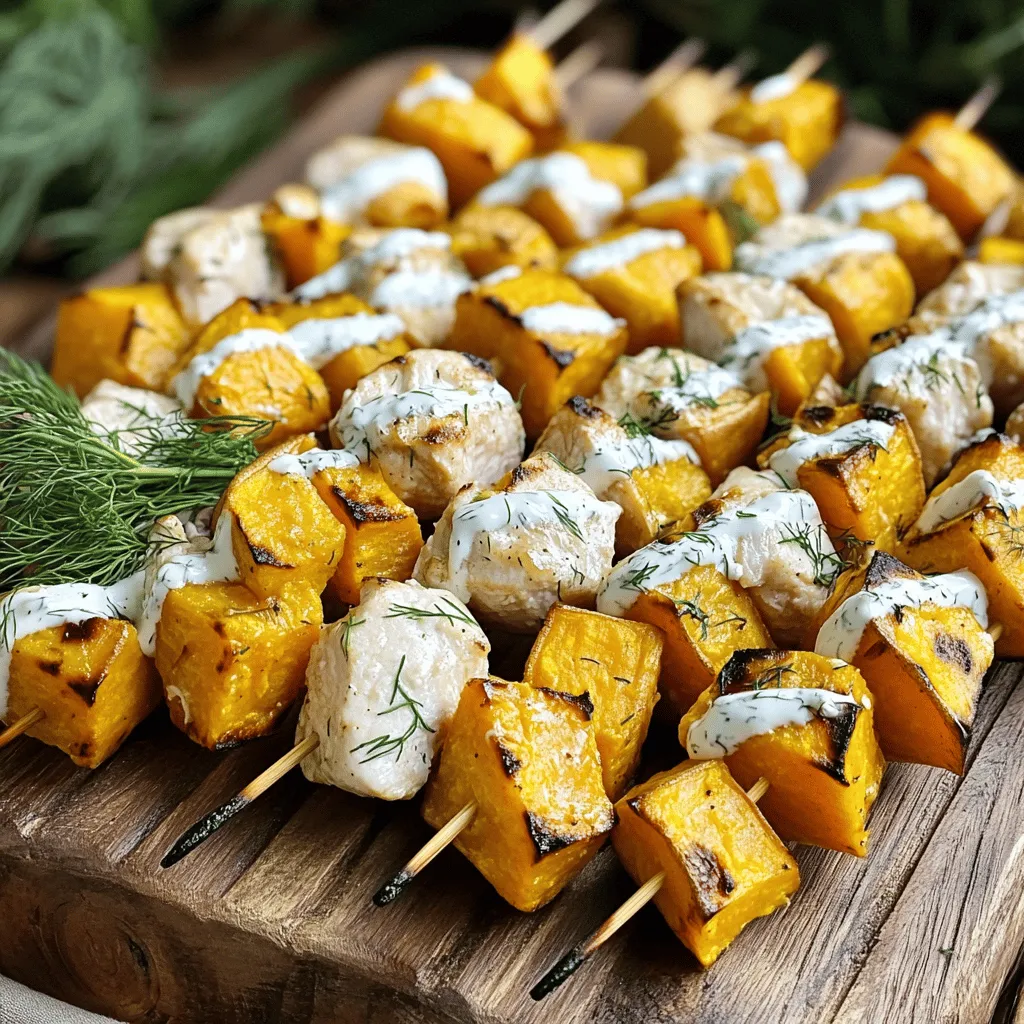 - Hähnchenbrust und Süßkartoffeln - Sie benötigen 450 g Hähnchenbrust, die in 2,5 cm Würfel geschnitten ist. - Nutzen Sie 2 mittlere Süßkartoffeln, die ebenfalls in 2,5 cm Würfel geschnitten werden. - Marinade und Gewürze - Für die Marinade verwenden Sie 240 ml Dill-Gurkensaft und 120 ml Ranch-Dressing. - Fügen Sie 1 Esslöffel Olivenöl hinzu, um die Süßkartoffeln zu würzen. - Nutzen Sie 1 Teelöffel Knoblauchpulver, 1 Teelöffel Zwiebelpulver und 1 Teelöffel geräuchertes Paprikapulver für den Geschmack. - Vergessen Sie nicht, Salz und Pfeffer nach Geschmack zu verwenden. - Holzspieße und Zubereitungen - Verwenden Sie Holzspieße, die Sie 30 Minuten in Wasser einweichen. - Dies verhindert, dass die Spieße beim Grillen verbrennen. Diese Zutaten sorgen für den tollen Geschmack der Pickle Ranch Chicken and Sweet Potato Skewers. Sie sind einfach zu finden und machen das Rezept leicht umsetzbar. Wenn Sie die Zutaten bereit haben, können Sie gleich loslegen! Um das Hähnchen zart und geschmackvoll zu machen, benutze ich Dill-Gurkensaft. In einer großen Schüssel mische ich die Hähnchenwürfel mit 240 ml Dill-Gurkensaft. Du solltest das Hähnchen mindestens 1 Stunde marinieren, am besten über Nacht. So nimmt es den vollen Geschmack auf und wird saftig. Für die Süßkartoffeln schäle ich zwei mittlere Knollen und schneide sie in Würfel. In einer separaten Schüssel vermenge ich die Süßkartoffelwürfel mit 1 Esslöffel Olivenöl, 1 Teelöffel Knoblauchpulver, 1 Teelöffel Zwiebelpulver, 1 Teelöffel geräuchertem Paprikapulver, Salz und Pfeffer. Ich achte darauf, dass die Würfel gleichmäßig bedeckt sind. Das sorgt für ein gleichmäßiges Garen. Jetzt ist es Zeit, die Spieße zusammenzustellen. Ich stecke abwechselnd die marinierten Hähnchenstücke und die Süßkartoffelwürfel auf die Holzspieße. Pro Spieß benutze ich etwa 3-4 Hähnchenstücke und 2-3 Süßkartoffelwürfel. Ich heize meinen Grill auf mittelhohe Temperatur vor. Dann grille ich die Spieße für etwa 12-15 Minuten. Dabei wende ich sie regelmäßig, bis das Hähnchen gut durchgegart ist und die Süßkartoffeln zart sind. In den letzten Minuten bestreiche ich die Spieße mit Ranch-Dressing für zusätzlichen Geschmack. Für das komplette Rezept, schau dir die [Full Recipe] an. Um das beste Grill-Ergebnis zu erzielen, kontrolliere die Temperatur. Ein mittelhoher Grill sorgt für gleichmäßiges Garen. Die Garzeit für die Spieße beträgt etwa 12 bis 15 Minuten. Du musst sie oft wenden. So bekommst du eine schöne Bräunung und vermeidest ein Ankleben. Du kannst die Gewürze anpassen. Probiere verschiedene Marinaden, um den Geschmack zu verändern. Zum Beispiel könnte eine scharfe Marinade mehr Kick geben. Oder füge frische Kräuter hinzu. Das gibt den Spießen eine besondere Note. Denke daran, die Gewürze nach deinem Geschmack zu wählen. Eine ansprechende Servierung macht viel aus. Lege die Spieße auf einen großen Plattenteller. Dazu passt extra Ranch-Dressing zum Dippen. Garnierungen, wie frischer Dill oder Petersilie, geben Farbe. So sehen deine Spieße nicht nur lecker aus, sie schmecken auch besser. {{image_4}} Für eine vegetarische Variante der Pickle Ranch Chicken und Sweet Potato Skewers kann man verschiedene Gemüsesorten nutzen. Zucchini, Paprika und Champignons sind hervorragend geeignet. Diese Gemüse geben beim Grillen einen tollen Geschmack. Für die Marinade verwende ich eine Mischung aus Dill-Gurkensaft, Zitronensaft und einem Esslöffel Olivenöl. Diese Marinade passt gut zu den Gemüsespießen. Lass das Gemüse mindestens 30 Minuten marinieren, um den Geschmack zu intensivieren. Man kann auch Putenbrust oder Schweinefleisch anstelle von Hähnchen verwenden. Beide Fleischsorten sind zart und nehmen die Marinade gut auf. Für die Marinade von Putenbrust nutze ich zusätzlich etwas Honig für eine süßliche Note. Bei Schweinefleisch empfehle ich eine Marinade mit BBQ-Sauce und Senf. Diese angepassten Marinaden bringen neue Geschmäcker in die Spieße. Zu den Spießen passen viele Beilagen. Ein frischer Salat mit Tomaten und Gurken ist immer eine gute Wahl. Auch Reis oder Couscous bieten sich an. Ich empfehle, einen einfachen Joghurt-Dip zuzubereiten. Mische dazu Joghurt mit frischen Kräutern und etwas Knoblauch. Dieser Dip passt perfekt zu den Spießen und macht das Essen noch leckerer. Um das Rezept für die Spieße zu sehen, klicke auf [Full Recipe]. Um die Pickle Ranch Chicken und Sweet Potato Skewers frisch zu halten, lege die übrig gebliebenen Spieße in einen luftdichten Behälter. Stelle sicher, dass der Behälter gut verschlossen ist, damit keine Luft eindringt. Du kannst die Spieße im Kühlschrank für bis zu drei Tage aufbewahren. Wenn du die Spieße für längere Zeit aufbewahren möchtest, friere sie ein. Wickel die Spieße zuerst in Frischhaltefolie ein. Lege sie dann in einen gefrierfesten Beutel oder Behälter. So bleiben die Spieße bis zu drei Monate frisch. Achte darauf, das Datum darauf zu schreiben, damit du weißt, wann du sie eingefroren hast. Um die Spieße wieder warm zu machen, nutze die beste Methode, die sie saftig hält. Heize den Grill oder eine Pfanne auf mittelhohe Temperatur vor. Lege die Spieße auf den Grill und erwärme sie für etwa fünf bis sieben Minuten. Wende sie dabei, damit sie gleichmäßig heiß werden. Eine kreative Möglichkeit zur Wiederverwendung ist, die Spieße in eine Suppe oder einen Eintopf zu geben. Sie verleihen dem Gericht zusätzlichen Geschmack. Du kannst die Hähnchen- und Süßkartoffelstücke auch von den Spießen nehmen und in einem Salat verwenden. So hast du eine neue Mahlzeit mit wenig Aufwand. Das Hähnchen sollte mindestens 1 Stunde marinieren. Für den besten Geschmack empfehle ich, es über Nacht im Kühlschrank zu lassen. So zieht die Marinade tief in das Fleisch ein. Der Dill-Gurkensaft sorgt für einen tollen und frischen Geschmack. Wenn Sie wenig Zeit haben, ist eine Stunde auch gut. Je länger, desto besser! Ja, Sie können die Spieße auch im Ofen machen. Heizen Sie Ihren Ofen auf 200 Grad Celsius vor. Legen Sie die Spieße auf ein Backblech mit Backpapier. Backen Sie die Spieße etwa 20-25 Minuten. Wenden Sie sie nach der Hälfte der Zeit. So garen sie gleichmäßig. Achten Sie darauf, dass das Hähnchen gut durchgegart ist. Ja, das Rezept ist glutenfrei. Verwenden Sie einfach glutenfreies Ranch-Dressing. Achten Sie darauf, dass auch die Gewürze glutenfrei sind. So können Sie das Gericht ohne Bedenken genießen. Es ist eine tolle Option für alle, die Gluten vermeiden wollen. Zusammenfassend haben wir die wichtigsten Schritte für leckere Grillspieße behandelt. Wir begannen mit einer detaillierten Zutatenliste, dann folgten die Marinade und die Zubereitung. Tipps für das Grillen und Variationen wie vegetarische Alternativen runden das Rezept ab. Denke daran, deine Spieße richtig zu lagern, um sie frisch zu halten. Mit diesen Anleitungen wirst du temporeich und lecker grillen. Viel Spaß beim Ausprobieren!