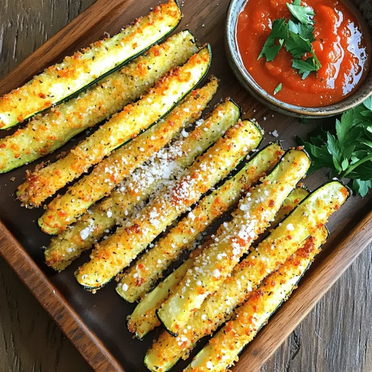 - 3 mittelgroße Zucchini - 240 ml Paniermehl (Panko empfohlen) - 120 g geriebener Parmesan-Käse - 1 Teelöffel Knoblauchpulver - 1 Teelöffel Zwiebelpulver - ½ Teelöffel geräuchertes Paprikapulver - 1 verquirltes Ei - Salz und Pfeffer nach Geschmack - Backpapier für das Backblech - Kochspray oder Olivenöl Für die krossen Zucchini-Streifen brauche ich frische Zucchini. Ich schneide sie in lange Streifen. Diese Streifen sind die Basis für mein Rezept. Dann bereite ich die Panade vor. Panko ist mein Favorit, weil es extra knusprig wird. Parmesan-Käse bringt einen tollen Geschmack. Ich füge auch Gewürze hinzuzufügen. Knoblauchpulver und Zwiebelpulver geben einen feinen Geschmack. Das geräucherte Paprikapulver sorgt für eine besondere Note. Ich nehme ein Ei, um die Panade besser haften zu lassen. Salz und Pfeffer bringen die Aromen hervor. Ein Backblech mit Backpapier auslegen ist wichtig. So kleben die Zucchini-Streifen nicht fest. Ich sprühe das Blech mit etwas Kochspray ein oder träufle Olivenöl darauf. Das hilft beim Bräunen. Für das volle Rezept, schau dir die vollständige Anleitung an. Um leckere Zucchini-Streifen zu machen, müssen Sie zuerst die Zucchini in Streifen schneiden. Achten Sie darauf, sie gleichmäßig zu schneiden. So garen sie besser. Heizen Sie Ihren Ofen auf 220°C vor. Bereiten Sie ein Backblech mit Backpapier vor. Das hilft, dass die Streifen nicht ankleben. Für die Paniermischung vermischen Sie in einer Schüssel das Paniermehl, den Parmesan, das Knoblauchpulver, das Zwiebelpulver, das geräucherte Paprikapulver, Salz und Pfeffer. Rühren Sie gut um, bis alles gleichmäßig verteilt ist. Nehmen Sie einen Zucchini-Streifen, tauchen Sie ihn in das verquirlte Ei. Lassen Sie das überschüssige Ei abtropfen und wälzen Sie ihn dann in der Paniermischung. Drücken Sie leicht, damit die Panade gut haftet. Legen Sie die panierten Streifen auf das Backblech. Sobald alle Streifen paniert sind, sprühen Sie die Oberseite leicht mit Kochspray ein oder träufeln Sie etwas Olivenöl darüber. Backen Sie die Zucchini-Streifen im Ofen für 20-25 Minuten. Wenden Sie die Streifen zur Halbzeit. So werden sie gleichmäßig knusprig. Nach dem Backen nehmen Sie die Streifen aus dem Ofen. Lassen Sie sie kurz abkühlen, bevor Sie sie servieren. Für das vollständige Rezept schauen Sie sich das [Full Recipe] an! Um die Zucchini-Streifen noch knuspriger zu machen, verwenden Sie Panko statt normalem Paniermehl. Panko hat eine gröbere Struktur. Das führt zu mehr Luftzirkulation und sorgt für mehr Knusprigkeit. Wenn Sie die Zucchini frittieren wollen, verwenden Sie eine Fritteuse mit heißem Öl. Für das Backen ist ein Kochspray hilfreich. Sprühen Sie die Zucchini leicht ein, um die Oberfläche zu bräunen. Alternativ können Sie Olivenöl verwenden. Ein dünner Film reicht aus. Dips sind wichtig für die Zucchini-Streifen. Marinara ist eine tolle Option. Es passt gut zu den knusprigen Streifen. Knoblauch-Aioli bringt einen würzigen Kick. Garnieren Sie die Zucchini-Streifen mit frischer Petersilie. Das gibt Farbe und frischen Geschmack. Diese Kombination macht das Gericht noch besser. Beim Panieren kann viel schiefgehen. Ein häufiges Problem ist das zu wenig Panieren. Drücken Sie die Zucchini gut in die Paniermischung. Das hilft, dass die Panade bleibt. Überbacken Sie die Zucchini nicht. Sie sollten goldbraun und knusprig sein. Zu lange im Ofen machen sie weich. Achten Sie darauf, die Backzeit genau zu befolgen. Für das beste Ergebnis, wenden Sie die Zucchini zur Hälfte der Backzeit. Diese Tipps helfen, die perfekte Textur zu erreichen. Für das vollständige Rezept besuchen Sie die Seite mit der [Full Recipe]. {{image_4}} Für gesündere Zucchini-Streifen gibt es einige tolle Optionen. Eine glutenfreie Panade kann aus Mandelmehl oder Kokosmehl bestehen. Diese Mehle geben den Zucchini einen nussigen Geschmack und sind leicht. Du kannst auch Haferflocken verwenden, die du vorher mahlen kannst. So macht das Essen noch mehr Spaß! Wenn du vegan kochen möchtest, ersetze das Ei durch eine Mischung aus Leinsamen und Wasser. Ein Esslöffel Leinsamen mit drei Esslöffeln Wasser ergibt eine gute Bindung. Lass diese Mischung ein paar Minuten stehen. Das macht deine Zucchini-Streifen auch vegan und lecker! Zu den knusprigen Zucchini-Streifen passen viele Beilagen. Du kannst einen frischen Salat oder eine cremige Avocado-Creme servieren. Auch eine würzige Salsa passt gut dazu. Wenn du gerne mit anderen Gemüsesorten spielst, probiere Karotten oder Süßkartoffeln. Diese Gemüse kannst du gleich wie die Zucchini vorbereiten und backen. Sie bieten eine bunte und gesunde Auswahl auf deinem Teller. Um deine Zucchini-Streifen aufzupeppen, füge scharfe Gewürze hinzu. Ein bisschen Cayennepfeffer oder Chili-Pulver gibt den Streifen einen tollen Kick. Du kannst auch frische Kräuter wie Oregano oder Basilikum nutzen. Für Käseliebhaber ist das Experimentieren mit verschiedenen Käsesorten spaßig. Feta oder Gouda bringen neue Geschmäcker. Du kannst auch eine Mischung aus verschiedenen Käsen verwenden. Das gibt den Zucchini-Streifen eine ganz besondere Note. Für das vollständige Rezept klicke auf [Full Recipe]. Um die krossen Zucchini-Streifen frisch zu halten, lagere sie im Kühlschrank. Zuerst lasse die Streifen vollständig abkühlen. Dann lege sie in einen luftdichten Behälter. So bleiben sie knusprig und schmackhaft. Du kannst auch ein Stück Küchenpapier in den Behälter legen, um Feuchtigkeit zu absorbieren. Wenn du die Zucchini-Streifen wieder aufwärmen möchtest, benutze den Ofen. Heize ihn auf 180°C vor. Lege die Streifen auf ein Backblech und backe sie für etwa 10 Minuten. So werden sie wieder knusprig. Vermeide die Mikrowelle, da sie die Streifen matschig machen kann. Die empfohlene Lagerzeit für die Zucchini-Streifen beträgt 3 bis 4 Tage im Kühlschrank. Achte auf Anzeichen von Verderb. Wenn die Streifen weich oder schimmelig werden, entsorge sie sofort. Frische Zucchini-Streifen sind der Schlüssel zu einem tollen Snack. Die Zucchini-Streifen bleiben im Kühlschrank etwa 3 Tage frisch. Legen Sie sie in einen luftdichten Behälter. So halten sie länger und bleiben knusprig. Wenn Sie sie länger lagern möchten, können Sie sie auch einfrieren. Dazu legen Sie die abgekühlten Streifen in einen Gefrierbeutel und drücken die Luft heraus. So bleiben sie bis zu 3 Monate haltbar. Denken Sie daran, sie vor dem Essen aufzutauen. Ja, Sie können die Zucchini-Streifen im Voraus zubereiten. Bereiten Sie die Streifen bis zur Panierung vor und lagern Sie sie im Kühlschrank. Das geht gut für 1-2 Tage. Wenn Sie bereit sind, sie zu backen, nehmen Sie sie einfach heraus und panieren Sie sie. So sparen Sie Zeit und können schnell ein leckeres Gericht genießen. Die Zucchini-Streifen passen gut zu vielen Dips. Hier sind einige beliebte Optionen: - Marinara-Soße: Diese klassische Tomatensoße bringt viel Geschmack. - Knoblauch-Aioli: Cremig und würzig, perfekt für den Extra-Kick. - Ranch-Dressing: Ein cremiger Dip, der gut zu Gemüse passt. - Joghurt-Dip: Eine gesunde Option, die frisch und lecker ist. Probieren Sie verschiedene Dips aus und finden Sie Ihren Favoriten! Die Zubereitung von krossen Zucchini-Streifen ist einfach und macht Spaß. Wir haben die wichtigsten Zutaten wie Zucchini, Paniermehl und Parmesan sowie tolle Gewürze hervorgehoben. Die Schritt-für-Schritt-Anleitung macht das Nachkochen leicht. Tipps für Extra-Knusprigkeit und Varianten helfen, das Rezept anzupassen. Richtig lagern verlängert die Haltbarkeit, und einfache FAQs bieten schnelle Lösungen. Experimentiere pausenlos mit neuen Aromen. So bleibt das Rezept frisch und spannend!