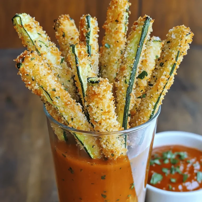 Für die knusprigen Zucchini-Pommes brauchst du: - 2 mittelgroße Zucchini - 1 Tasse Panko-Brösel - ½ Tasse geriebener Parmesan - 1 Teelöffel Knoblauchpulver - 1 Teelöffel Zwiebelpulver - ½ Teelöffel getrockneter Oregano - ½ Teelöffel Paprika - Salz und Pfeffer nach Geschmack - 2 große Eier - ¼ Tasse Weizenmehl - Kochspray oder Olivenöl zum Beträufeln Dieses Rezept ergibt etwa 4 Portionen. Jede Portion liefert gesunde Fette und Ballaststoffe. Zucchini sind fettarm und enthalten viele Vitamine. Eine Portion hat ungefähr: - Kalorien: 150 - Fett: 7 g - Kohlenhydrate: 18 g - Eiweiß: 5 g Wenn du frische Zucchini kaufst, achte auf folgende Punkte: - Wähle Zucchini mit glatter, fester Haut. - Vermeide Zucchini mit Dellen oder weichen Stellen. - Die Farbe sollte gleichmäßig und leuchtend sein. - Kleine bis mittelgroße Zucchini sind süßer und zarter. Frische Zucchini machen den Unterschied. Diese Tipps helfen dir, die besten Zucchini für dein Rezept auszuwählen. Wenn du mehr über das Rezept erfahren möchtest, schau dir die Full Recipe an. Zuerst heizen wir den Ofen auf 220°C (425°F) vor. Dies sorgt für eine schöne Knusprigkeit. Ich verwendete immer Backpapier auf dem Blech. Das macht das Aufräumen viel einfacher. Die Vorbereitungszeit beträgt etwa 15 Minuten. So haben Sie schnell alles bereit. Jetzt kommt der spannende Teil: die Zucchini! Waschen Sie die Zucchini gründlich. Schneiden Sie die Enden ab und dann in friesgroße Sticks. Diese sollten etwa 7-10 cm lang und 1,5 cm dick sein. In einer flachen Schüssel verquirlen Sie die Eier. In einer anderen Schüssel mischen Sie die Panko-Brösel, den Parmesan, das Knoblauchpulver, das Zwiebelpulver, den Oregano, die Paprika sowie Salz und Pfeffer. Nehmen Sie ein Stück Zucchini, panieren Sie es im Mehl. Tauchen Sie es dann in die Eimischung und wälzen Sie es in der Panko-Mischung. Drücken Sie leicht, damit die Panade gut haftet. Legen Sie die panierten Zucchini-Pommes gleichmäßig auf das Backblech. Sprühen oder träufeln Sie etwas Kochspray oder Olivenöl darüber. So werden sie noch knuspriger. Backen Sie die Pommes 20-25 Minuten lang. Wenden Sie sie nach der Hälfte der Zeit. So wird alles gleichmäßig gar. Nach dem Backen lassen Sie die Pommes kurz abkühlen. Servieren Sie sie mit Marinara-Soße oder Knoblauch-Aioli. Das gibt einen tollen Geschmack. Für den Extra-Kick können Sie noch etwas Parmesan oder frische Kräuter darüber streuen. Das macht alles noch leckerer. Für das gesamte Rezept schauen Sie sich die [Full Recipe] an. Um die perfekte Knusprigkeit zu erzielen, wählen Sie frische Zucchini. Schneiden Sie sie in gleich große Sticks, damit sie gleichmäßig garen. Das Mehl hilft, die Panade besser haften zu lassen. Tauchen Sie die Zucchini zuerst ins Mehl, dann in die Eier und schließlich in die Panko-Brösel. Diese Reihenfolge sorgt für eine dickere Schicht. Ein leichter Sprühnebel mit Olivenöl vor dem Backen macht die Pommes extra knusprig. Ein häufiger Fehler ist, die Zucchini zu dick zu schneiden. Dünnere Sticks werden schneller knusprig. Ein weiterer Fehler ist, die Pommes zu dicht auf dem Blech zu legen. Dadurch dämpfen sie und werden nicht knusprig. Achten Sie darauf, den Ofen vorzuheizen. Ein heißer Ofen ist wichtig für eine tolle Kruste. Vergessen Sie nicht, die Pommes nach der Hälfte der Backzeit zu wenden für eine gleichmäßige Bräunung. Wenn Sie etwas Abwechslung möchten, können Sie alternative Paniermehle verwenden. Gemahlene Mandeln oder Kokosnussmehl geben einen tollen Geschmack. Auch glutenfreies Paniermehl funktioniert gut. Experimentieren Sie mit verschiedenen Gewürzen, um den Geschmack zu verändern. Fügen Sie zum Beispiel etwas Paprika oder Cayennepfeffer hinzu für eine scharfe Note. Die Möglichkeiten sind endlos, und es macht Spaß, neue Kombinationen auszuprobieren. Für das vollständige Rezept folgen Sie diesem [Full Recipe]. {{image_4}} Du kannst dem Rezept für die Zucchini-Pommes viel mehr Geschmack geben. Füge einfach deine Lieblingsgewürze hinzu. Zum Beispiel, verwende italienische Gewürze wie Basilikum oder Thymian. Für einen scharfen Kick, probiere etwas Cayennepfeffer oder Chili-Pulver. Diese kleinen Änderungen können viel bewirken. Wenn du eine vegane Option suchst, ersetze die Eier. Nutze stattdessen eine Mischung aus Wasser und Leinsamen oder Chiasamen. Diese Mischung bindet gut. Du kannst auch pflanzliche Milch verwenden. Für den Käse-Ersatz, nutze Hefeflocken. So bleiben die Pommes lecker und knusprig, ganz ohne tierische Produkte. Zucchini ist nicht die einzige Wahl. Du kannst auch Karotten, Auberginen oder Süßkartoffeln verwenden. Jedes Gemüse hat seinen eigenen Geschmack. Die Zubereitung bleibt gleich. Achte nur auf die Garzeit, da dickere Stücke länger brauchen. Experimentiere und finde deine Lieblingskombinationen. Um die knusprigen Zucchini-Pommes frisch zu halten, sollten Sie diese in einem luftdichten Behälter aufbewahren. Lassen Sie die Pommes zuerst abkühlen, bevor Sie sie lagern. Legen Sie ein Papiertuch in den Behälter, um Feuchtigkeit aufzusaugen. So bleiben sie knusprig und lecker. Um die Pommes wieder aufzuwärmen, empfehle ich den Ofen. Heizen Sie den Ofen auf 190°C vor. Legen Sie die Pommes auf ein Backblech und backen Sie sie für 10 bis 15 Minuten. Dies sorgt dafür, dass sie wieder schön knusprig werden. Die Mikrowelle ist nicht ideal, da sie die Pommes weich macht. Im Kühlschrank halten die Zucchini-Pommes etwa 3 bis 4 Tage. Sie können sie auch einfrieren. Legen Sie die abgekühlten Pommes in einen Gefrierbeutel. Im Gefrierschrank bleiben sie bis zu 3 Monate frisch. Achten Sie darauf, die Pommes gut zu verpacken, um Gefrierbrand zu vermeiden. Wenn Sie das Bedürfnis nach knusprigen Snacks haben, ist das der perfekte Weg, um sie zu genießen! Um die Zucchini-Pommes knusprig zu halten, ist es wichtig, sie gut trocken zu tupfen, bevor Sie sie panieren. Feuchtigkeit macht die Pommes weich. Verwenden Sie Panko-Brösel, da sie mehr Knusprigkeit bieten als normale Brösel. Achten Sie darauf, die Pommes in einer einzigen Schicht auf dem Blech zu backen, damit die Luft zirkulieren kann. Ein leichtes Sprühen mit Kochspray oder Olivenöl sorgt für zusätzlichen Crunch. Ja, Sie können das Rezept leicht für eine große Gruppe anpassen. Verdoppeln oder verdreifachen Sie die Menge der Zutaten, je nach Bedarf. Stellen Sie sicher, dass Sie genügend Backbleche haben und die Pommes in mehreren Chargen backen, um eine gleichmäßige Garung zu gewährleisten. So bleibt jeder Bissen knusprig und frisch. Zucchini-Pommes passen gut zu vielen Dips. Marinara-Soße ist eine klassische Wahl. Auch Knoblauch-Aioli oder Joghurt-Dips sind lecker. Für etwas Schärfe probieren Sie eine scharfe Salsa oder Sriracha. Experimentieren Sie mit verschiedenen Dips, um Ihren Favoriten zu finden. Dieses Rezept für Zucchini-Pommes bietet dir eine gesunde und leckere Snack-Option. Du hast erfahren, welche Zutaten nötig sind, wie du sie zubereitest und welche Tipps dir helfen, den perfekten Genuss zu erreichen. Denk daran, frische Zucchini auszuwählen und mit verschiedenen Gewürzen zu experimentieren. Die richtige Lagerung verlängert die Haltbarkeit und erhält den Geschmack. Probiere kreative Variationen aus und genieße dieses köstliche Gericht. Deine Küche wird ein Hit!