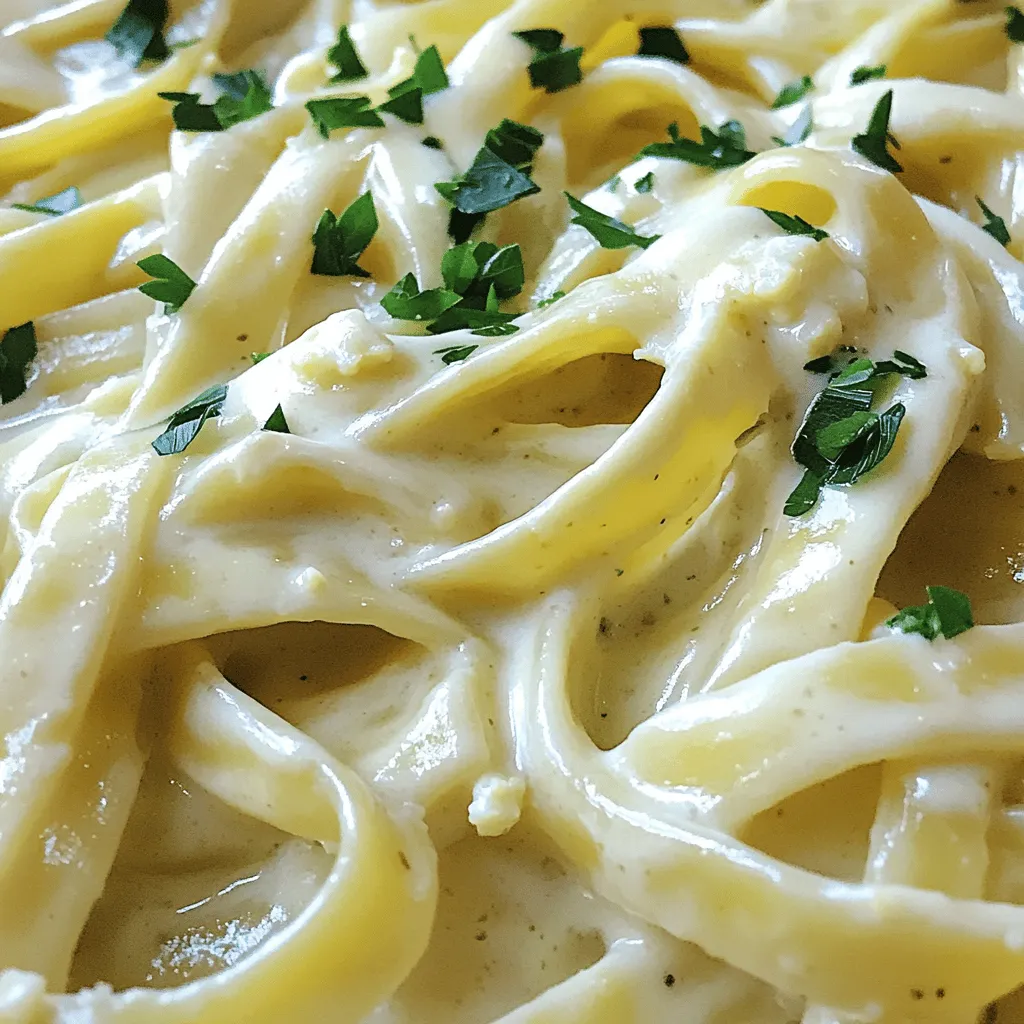 - Blumenkohl und Gemüsebrühe: Blumenkohl ist die Hauptzutat. Er sorgt für die cremige Textur der Sauce. Die Gemüsebrühe bringt zusätzlichen Geschmack. - Pasta-Optionen: Du kannst jede Art von Pasta verwenden. Fettuccine passt gut, aber auch Spaghetti oder Penne sind lecker. - Gewürze und Aromen: Knoblauch, Zwiebelpulver und Zitronensaft geben der Sauce Tiefe. Salz und Pfeffer sind wichtig für den letzten Schliff. - Pflanzliche Milchvarianten: Du kannst jede pflanzliche Milch nutzen. Mandelnmilch ist eine gute Wahl, aber Hafer- oder Sojamilch funktionieren auch gut. - Nährhefe und ihre Vorteile: Nährhefe gibt einen käsigen Geschmack. Sie ist auch reich an Vitaminen und Mineralien. Das macht die Sauce nahrhafter. - Glutenfreie Pasta-Alternativen: Reis- oder Linsenpasta sind tolle Alternativen. Sie haben eine gute Textur und passen gut zur Sauce. Für das vollständige Rezept schaue dir die [Full Recipe] an. Um die perfekte Pasta zu kochen, bringe einen großen Topf mit Wasser zum Kochen. Füge Salz hinzu, damit die Pasta Geschmack bekommt. Koche die Fettuccine oder deine Wahl von Pasta für etwa 8 bis 10 Minuten. Achte darauf, dass die Pasta al dente ist. Al dente bedeutet, dass die Pasta fest, aber nicht hart ist. Wenn sie fertig ist, gieße sie ab und stelle sie beiseite. Für mehr Geschmack, koche den Blumenkohl in Gemüsebrühe. Das gibt der Sauce Tiefe. Schneide den Blumenkohl in kleine Röschen. Vermenge die Röschen mit der Gemüsebrühe in einem Topf. Bringe das Ganze zum Kochen, dann reduziere die Hitze. Decke den Topf ab und lasse es 10 bis 12 Minuten köcheln, bis der Blumenkohl zart ist. Wenn du keine Gemüsebrühe hast, kannst du auch Wasser verwenden. Das geht schnell und einfach. Erhitze das Olivenöl in einer Pfanne bei mittlerer Hitze. Füge den fein gehackten Knoblauch hinzu und brate ihn für 2 bis 3 Minuten. Achte darauf, dass der Knoblauch nicht anbrennt, sonst wird er bitter. Nachdem der Blumenkohl gekocht ist, gebe ihn in einen Mixer. Füge die Brühe, den angebratenen Knoblauch, die Mandelnmilch, Nährhefe, Zitronensaft, Zwiebelpulver und Knoblauchpulver hinzu. Püriere alles, bis die Sauce glatt ist. Wenn sie zu dick ist, füge etwas mehr Mandelnmilch hinzu. Um die Sauce warm zu halten, stelle sie auf niedrige Hitze. Füge die gekochte Pasta zur Sauce hinzu. Mische alles gut, bis die Pasta gleichmäßig bedeckt ist. Um die Pasta schön zu präsentieren, richte sie auf Tellern an. Garniere das Gericht mit frischer, gehackter Petersilie. Das sieht nicht nur gut aus, sondern bringt auch frischen Geschmack. Wenn du mehr Tipps und Tricks suchst, schau dir das [Full Recipe] an. Zu viel oder zu wenig Würzen kann den Geschmack ruinieren. Beginne mit einer kleinen Menge Salz und Pfeffer. Du kannst später mehr hinzufügen, wenn nötig. Achte darauf, dass deine Pasta nicht überkocht. Sie sollte al dente sein, damit sie die Sauce gut aufnimmt. Du kannst die Sauce anpassen, indem du zusätzliche Zutaten hinzufügst. Zum Beispiel, probiere Spinat oder Erbsen für mehr Farbe und Nährstoffe. Wenn du Blumenkohl nicht magst, ersetze ihn durch Kürbis oder Karotten. Diese Gemüse geben der Sauce einen eigenen Geschmack. Um die Nahrhaftigkeit zu erhöhen, füge proteinreiche Ergänzungen hinzu. Das können Kichererbsen oder Tofu sein. Diese Zutaten machen das Gericht sättigender. Auch eine Handvoll Chiasamen oder Leinsamen erhöht den Ballaststoffgehalt. Diese kleinen Änderungen machen dein Essen gesünder und leckerer. Für das gesamte Rezept, schau dir die [Full Recipe] an. {{image_4}} Um deine vegane Blumenkohl Alfredo Pasta frisch zu halten, lagere sie im Kühlschrank. Verwende einen luftdichten Behälter. So bleibt die Pasta bis zu drei Tage frisch. Bevor du die Reste verpackst, lasse sie ganz abkühlen. Das verhindert Kondenswasser und hält die Pasta besser. Wenn du mehr Zeit hast, kannst du die Pasta auch einfrieren. Teile die Portionen in kleine Behälter auf. Achte darauf, die Behälter gut zu verschließen. So verhinderst du Frostbrand. Die Pasta bleibt im Gefrierfach bis zu drei Monate haltbar. Wenn es Zeit ist, deine Reste zu genießen, gibt es zwei Hauptmethoden zum Wiedererwärmen. Du kannst die Mikrowelle oder den Herd nutzen. In der Mikrowelle erhitzt du die Pasta in kurzen Intervallen. Rühre sie zwischendurch um, um eine gleichmäßige Erwärmung zu erzielen. Für den Herd gib die Pasta in eine Pfanne. Füge etwas Wasser oder pflanzliche Milch hinzu, um die Konsistenz zu bewahren. Erhitze die Pasta bei niedriger Hitze. So bleibt die Sauce glatt und cremig. Achte darauf, die Pasta nicht zu lange zu erhitzen, um sie nicht trocken zu machen. Blumenkohl ist ein wahres Superfood. Er enthält viele Vitamine wie C, K und B6. Diese Vitamine stärken das Immunsystem und fördern die Gesundheit. Blumenkohl hat auch Mineralien wie Kalium und Folsäure. Diese Nährstoffe sind wichtig für den Körper. Im Vergleich zu traditionellen Alfredo-Saucen hat Blumenkohl viel weniger Kalorien. Eine Portion Blumenkohl Alfredo Pasta hat weniger als 300 Kalorien. Das ist ein großer Vorteil. Viele Alfredo-Saucen enthalten viel Fett und Kalorien. Diese Sauce ist also eine gesunde Wahl. Die empfohlene Portionsgröße für Blumenkohl Alfredo Pasta ist etwa eine Tasse. Diese Menge gibt dir genug Geschmack und Nährstoffe. Du kannst die Portionen leicht anpassen. Wenn du mehr Energie brauchst, nimm einfach mehr Pasta. Du kannst diese Pasta auch für spezielle Ernährungsbedürfnisse anpassen. Füge mehr Gemüse hinzu, um den Ballaststoffgehalt zu erhöhen. Oder verwende glutenfreie Pasta, wenn du Gluten meiden möchtest. So bleibt die Mahlzeit gesund und lecker. Blumenkohl Alfredo Pasta hält sich gut für drei bis fünf Tage im Kühlschrank. Lagere sie in einem luftdichten Behälter. Dies hilft, die Frische und den Geschmack zu bewahren. Achte darauf, die Pasta abzukühlen, bevor du sie in den Kühlschrank stellst. So vermeidest du Feuchtigkeitsbildung und eine matschige Konsistenz. Ja, du kannst die Sauce bis zu drei Tage im Voraus zubereiten. Kühle sie in einem luftdichten Behälter ab. Du kannst die Sauce auch einfrieren, aber die Konsistenz kann sich ändern. Zum Aufwärmen, lass die Sauce in einem Topf langsam erwärmen und füge bei Bedarf etwas Pflanzenmilch hinzu, um sie cremiger zu machen. Ja, diese Pasta ist vegan! Die Hauptzutaten sind Blumenkohl, Gemüsebrühe und pflanzliche Milch. Diese Zutaten enthalten keine tierischen Produkte. Nährhefe sorgt für einen käsigen Geschmack, ohne Käse zu benutzen. So bleibt das Gericht gesund und pflanzlich. Um die Sauce cremiger zu machen, füge mehr Blumenkohl oder pflanzliche Milch hinzu. Du kannst auch Cashew-Nüsse einweichen und pürieren, um eine extra cremige Textur zu erhalten. Achte darauf, die Sauce gut zu pürieren, bis sie ganz glatt ist. Das wird den Unterschied machen! Du kannst viele Gemüsesorten hinzufügen! Brokkoli, Spinat oder Erbsen sind tolle Optionen. Diese Gemüsesorten geben Farbe und zusätzliche Nährstoffe. Dämpfe das Gemüse leicht, bevor du es mit der Pasta vermischst. So bleibt es knackig und frisch! Zusammenfassend haben wir die Zutaten für unsere Blumenkohl Alfredo Pasta betrachtet. Wir haben über die Hauptzutaten gesprochen und Alternativen zu diesen untersucht. Dann ging es um die Schritt-für-Schritt-Anleitung, die hilft, die perfekte Pasta zuzubereiten. Wir haben auch Tipps zur Aufbewahrung und zu den Nährwerten diskutiert. Schließlich ist das Gericht einfach und gesund. Mit diesen Tipps gelingt dir deine Blumenkohl Alfredo Pasta garantiert. Lass die Kreativität fließen und genieße das Essen!