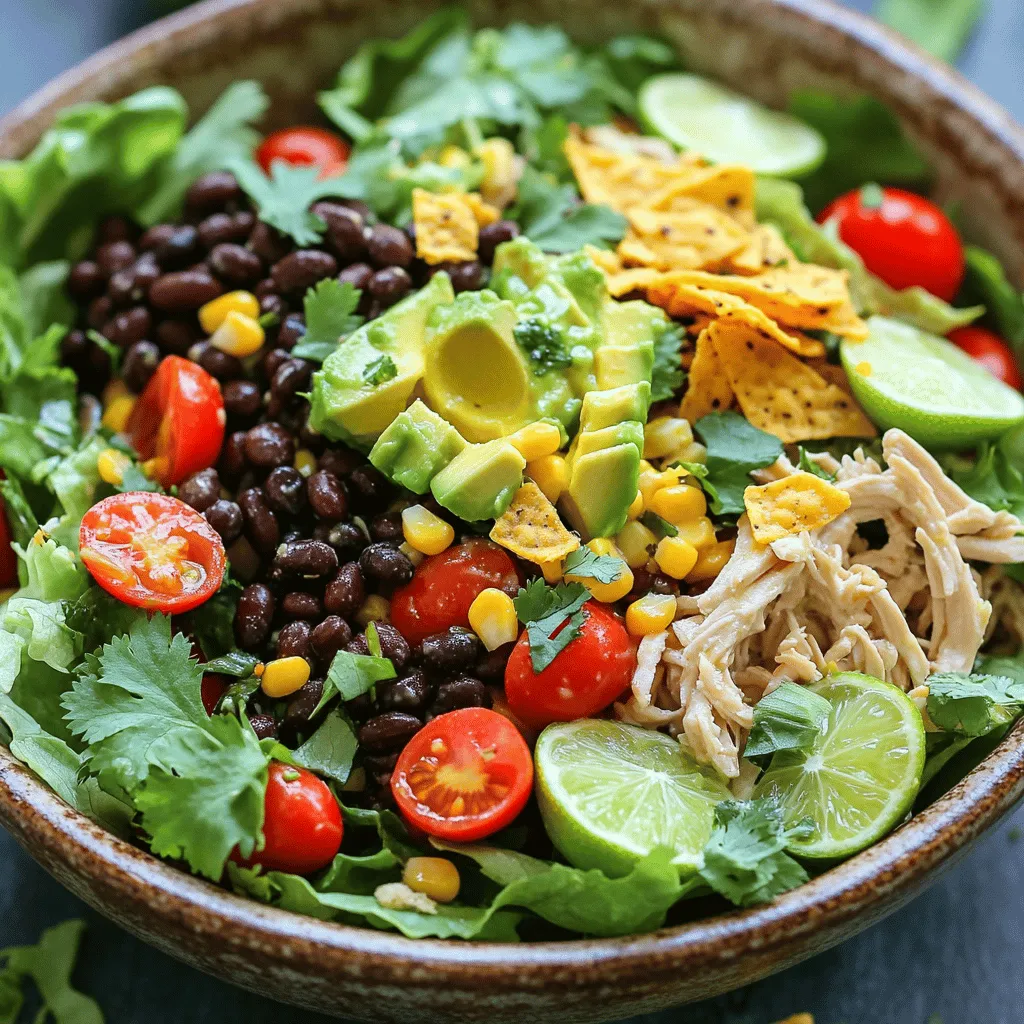 Um einen leckeren südwestlichen Hähnchensalat zu machen, brauchst du folgende Zutaten: - 2 Tassen gekochte Hähnchenbrust, zerrupft - 1 Tasse schwarze Bohnen, abgetropft und abgespült - 1 Tasse Maiskörner (frisch oder gefroren) - 1 rote Paprika, gewürfelt - 1 Jalapeño, entkernt und fein gehackt - 1 Avocado, gewürfelt - ½ Tasse Kirschtomaten, halbiert - 1 Tasse Romanasalat, grob gehackt - ½ Tasse Koriander, grob gehackt - Saft von 2 Limetten - 3 Esslöffel Olivenöl - 1 Teelöffel Kreuzkümmel - 1 Teelöffel Chilipulver - Salz und Pfeffer nach Geschmack - Zerdrückte Tortillachips (zur Garnitur) Ich empfehle, frische Zutaten zu verwenden, wenn du kannst. Frisches Gemüse hat mehr Geschmack und Nährstoffe. Allerdings sind gefrorene Zutaten auch eine gute Wahl. Sie sind oft schnell verfügbar und einfach zu lagern. Wenn du gefrorenen Mais oder Bohnen nimmst, achte darauf, sie gut abzutropfen. So wird der Salat nicht wässrig. Achte beim Einkaufen auf die Qualität der Zutaten. Wähle reife Avocados und knackige Paprika. Frische Kirschtomaten sollten leuchtend rot sein. Wenn du Bohnen kaufst, wähle solche ohne Zusatzstoffe. Achte auch darauf, dass die Limetten saftig sind. Drücke sie leicht, um ihre Frische zu testen. Diese einfachen Tipps helfen dir, das Beste aus deinem südwestlichen Hähnchensalat herauszuholen. Für die vollständige Zubereitung, schau dir das [Full Recipe] an. Für diesen Salat beginnt alles mit dem Hähnchen. Du kannst frisches oder übrig gebliebenes Hähnchen verwenden. Wenn du kein gekochtes Hähnchen hast, koche einfach die Hähnchenbrust in Wasser oder Brühe. Lass es dann abkühlen und zerrupfe es in kleine Stücke. Das ist einfach und schnell. Jetzt kommt der spaßige Teil. Nimm eine große Rührschüssel und füge alle Zutaten hinzu. Hier sind die Zutaten, die du brauchst: - 2 Tassen gekochte Hähnchenbrust, zerrupft - 1 Tasse schwarze Bohnen, abgetropft und abgespült - 1 Tasse Maiskörner (frisch oder gefroren) - 1 rote Paprika, gewürfelt - 1 Jalapeño, entkernt und fein gehackt - 1 Avocado, gewürfelt - ½ Tasse Kirschtomaten, halbiert - 1 Tasse Romanasalat, grob gehackt - ½ Tasse Koriander, grob gehackt Mische alles gut. Achte darauf, dass die Zutaten gleichmäßig verteilt sind. Das sorgt für einen tollen Geschmack in jedem Bissen. Das Dressing ist einfach zuzubereiten und macht alles noch besser. Nimm eine kleine Schüssel und mische: - Saft von 2 Limetten - 3 Esslöffel Olivenöl - 1 Teelöffel Kreuzkümmel - 1 Teelöffel Chilipulver - Salz und Pfeffer nach Geschmack Verquirle alles gut, bis es eine glatte Masse ergibt. Gieße das Dressing über die Hähnchenmischung. Rühre vorsichtig um, damit alles gleichmäßig bedeckt ist. Füge schließlich den grob gehackten Koriander hinzu. Der Koriander bringt einen frischen Geschmack. Jetzt ist dein Hähnchensalat bereit zum Servieren. Du kannst ihn mit zerdrückten Tortillachips garnieren. Das gibt einen knusprigen Biss. Für die vollständige Anleitung und weitere Details, schau dir das Full Recipe an. Ein häufiger Fehler ist, das Hähnchen zu lange zu kochen. Das Hähnchen wird trocken und zäh. Achte darauf, es nur bis zur vollendeten Garzeit zu kochen. Verwende frische Zutaten für den besten Geschmack. Alte Zutaten können den Salat schal machen. Die Wahl der richtigen Bohnen ist ebenfalls wichtig. Spüle die schwarzen Bohnen gut ab, um den Konservierungsstoff zu entfernen. Dies verbessert den Geschmack und die Textur. Um Zeit zu sparen, bereite die Zutaten im Voraus vor. Du kannst das Hähnchen am Vortag kochen. Auch das Schneiden von Gemüse kann einen Tag vorher geschehen. Bewahre alles in luftdichten Behältern im Kühlschrank auf. So hast du alles griffbereit. Für schnelles Mischen, stelle alle Zutaten in einer großen Schüssel bereit. Das macht das Zusammenstellen einfach und schnell. Beim Anrichten achte auf Farben und Texturen. Schichte die Zutaten in einer großen Schüssel. Das sieht ansprechend aus. Du kannst auch kleine Portionen in Schalen servieren. Das macht das Essen einfacher und schöner. Streue die zerdrückten Tortillachips kurz vor dem Servieren darüber. So bleiben die Chips knusprig. Ein frischer Limettenschnitz als Garnitur bringt Farbe und einen zusätzlichen Kick. Diese Tipps helfen dir, deinen südwestlichen Hähnchensalat perfekt zu präsentieren. Für die vollständige Anleitung schau dir das Full Recipe an. {{image_4}} Wenn du eine vegetarische Version des Hähnchensalats machen möchtest, kannst du die Hähnchenbrust einfach weglassen. Stattdessen nutze mehr Bohnen oder Quinoa. Diese Zutaten geben dir Protein und machen den Salat sättigend. Du kannst auch Tofu verwenden, um eine ähnliche Textur zu erreichen. Achte darauf, den Tofu vorher gut zu würzen und anzubraten. Um mehr Geschmack hinzuzufügen, kannst du verschiedene Zutaten ausprobieren. Füge zum Beispiel geriebenen Käse oder schwarze Oliven hinzu. Avocado ist auch eine tolle Ergänzung, da sie cremig ist und gut mit den anderen Aromen harmoniert. Experimentiere mit frischen Kräutern wie Minze oder Dill, um dem Salat einen neuen Twist zu geben. Das Dressing ist der Schlüssel zum Geschmack. Du kannst das klassische Limetten-Olivenöl-Dressing variieren. Probiere ein Joghurt-Dressing für eine cremigere Textur. Eine Mischung aus Honig und Senf gibt deinem Salat eine süß-saure Note. Denke daran, die Gewürze anzupassen, um das Dressing perfekt für deinen Geschmack zu machen. Mit diesen Variationen kannst du deinen südwestlichen Hähnchensalat immer wieder neu erfinden und anpassen. Für das vollständige Rezept schau dir die [Full Recipe] an. Um den südwestlichen Hähnchensalat frisch zu halten, lege ihn in eine luftdichte Box. Der Salat bleibt so bis zu drei Tage frisch. Stelle sicher, dass du das Dressing separat aufbewahrst. So wird der Salat nicht matschig. Vor dem Servieren kannst du das Dressing einfach hinzufügen. Das gibt dir auch mehr Kontrolle über den Geschmack. Das Einfrieren von Salat ist nicht ideal, besonders mit Avocado und frischem Gemüse. Diese Zutaten verlieren beim Auftauen ihre Konsistenz. Wenn du jedoch die Hähnchenmischung ohne Gemüse einfrierst, hält sie sich gut. Du kannst sie bis zu drei Monate im Gefrierfach lagern. Zum Auftauen stelle die Box einfach in den Kühlschrank über Nacht. Die Haltbarkeit der Zutaten variiert. Gekochtes Hähnchen bleibt im Kühlschrank etwa drei bis vier Tage frisch. Schwarze Bohnen und Mais können bis zu fünf Tage halten, wenn sie gut gelagert sind. Frisches Gemüse wie Paprika und Avocado sollte man innerhalb von zwei bis drei Tagen verbrauchen. Überprüfe vor der Verwendung immer das Datum, um sicherzugehen, dass alles frisch ist. Der südwestliche Hähnchensalat hält sich gut im Kühlschrank. Er bleibt frisch für etwa drei bis vier Tage. Achte darauf, ihn in einem luftdichten Behälter zu lagern. So vermeidest du, dass der Salat trocken wird. Die Avocado kann jedoch braun werden. Um dies zu verhindern, kannst du die Avocado erst kurz vor dem Servieren hinzufügen. Ja, du kannst diesen Salat im Voraus zubereiten. Bereite die Zutaten und das Dressing getrennt vor. Mische alles erst kurz vor dem Essen. So bleibt der Salat frisch und knackig. Du kannst die meisten Zutaten einen Tag vorher schneiden und lagern. Das macht die Zubereitung einfacher und schneller. Zu diesem Salat passen viele Beilagen. Hier sind einige meiner Favoriten: - Tortillachips für zusätzlichen Crunch - Gegrillte Maiskolben für süßen Geschmack - Ein einfaches Brot oder Baguette - Frische Guacamole oder Salsa Diese Beilagen ergänzen den Geschmack des Salats perfekt. Sie bieten auch eine schöne Abwechslung auf dem Teller. Du kannst sie je nach Lust und Laune kombinieren. Der südwestliche Hähnchensalat bietet viele Köstlichkeiten. Wir haben die besten Zutaten ausgewählt und Schritt für Schritt erklärt, wie man ihn zubereitet. Zudem gab es Tipps, um Fehler zu vermeiden und Zeit zu sparen. Variationen bringen neuen Geschmack, und die Lagerungshinweise helfen, den Salat frisch zu halten. Denke daran, beim Kochen kreativ zu sein. Experimentiere mit neuen Zutaten und Dressings. So wird jeder Biss ein Genuss.