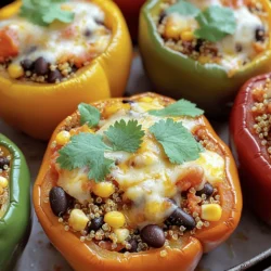 Für diese leckeren gefüllten Paprika benötigst du folgende Hauptzutaten: - 4 große Paprika (beliebige Farbe, Oberteile abgeschnitten und entkernt) - 1 Tasse gekochte Quinoa - 1 kleine Zwiebel, fein gehackt - 2 Knoblauchzehen, gehackt - 1 Dose (425 g) schwarze Bohnen, abgespült und abgetropft - 1 Tasse Mais (frisch oder gefroren) - 1 Tasse gewürfelte Tomaten (aus der Dose oder frisch) Diese Zutaten machen das Gericht bunt und nahrhaft. Die Paprika sind die perfekte Schale für die Füllung. Quinoa sorgt für einen tollen Biss und ist gesund. Die Bohnen und der Mais fügen Geschmack und Textur hinzu. Um den vollen Geschmack zu erreichen, brauchst du diese Gewürze: - 1 Teelöffel Kreuzkümmel - 1 Teelöffel geräuchertes Paprikapulver - Salz und Pfeffer nach Geschmack Kreuzkümmel gibt einen warmen, erdigen Geschmack. Geräuchertes Paprikapulver bringt eine rauchige Note. Salz und Pfeffer heben die Aromen hervor und machen das Gericht lebendig. Für das köstliche Topping empfehle ich: - 1 Tasse geriebener Käse (Cheddar oder eine Mischung) Cheddar schmilzt gut und hat einen kräftigen Geschmack. Du kannst auch andere Käsesorten ausprobieren, wie Mozzarella für eine mildere Note oder Feta für einen salzigen Kick. Der Käse macht die gefüllten Paprika besonders lecker. Jetzt bist du bereit, diese gefüllten Paprika in der Luftfritteuse zuzubereiten! Zuerst wähle ich vier große Paprika. Sie können jede Farbe haben. Ich schneide die Oberteile ab und entferne die Kerne. So wird die Füllung gleichmäßig. Ich spüle die Paprika kurz aus, um sie frisch zu halten. Das macht den Geschmack besser. Jetzt mache ich die Quinoa-Füllung. Ich nehme eine große Schüssel. Dann gebe ich eine Tasse gekochte Quinoa hinein. Ich füge die fein gehackte Zwiebel und den gehackten Knoblauch hinzu. Dann kommen die schwarzen Bohnen, der Mais und die gewürfelten Tomaten dazu. Ich streue Kreuzkümmel, geräuchertes Paprikapulver, Salz und Pfeffer hinein. Jetzt rühre ich alles gut um. Die Mischung sollte bunt und lecker aussehen. Als Nächstes heize ich die Luftfritteuse auf 190°C vor. Das dauert etwa fünf Minuten. Ich fülle jede Paprika mit der Quinoa-Mischung. Ich drücke die Füllung leicht an. Dann stelle ich die gefüllten Paprika aufrecht in die Luftfritteuse. Es ist wichtig, dass sie sich nicht berühren. So garen sie gleichmäßig. Ich frittiere die Paprika 15 bis 20 Minuten. Sie sind fertig, wenn sie zart sind und leicht bräunen. In den letzten fünf Minuten streue ich den geriebenen Käse darauf. Der Käse schmilzt und macht alles noch besser. Nach dem Garen lasse ich die Paprika kurz abkühlen. Dann garnieren ich sie mit frischem Koriander. Das sorgt für einen tollen Geschmack! Um die perfekte Konsistenz für Ihre gefüllten Paprika zu erreichen, müssen Sie die Füllung gut mischen. Achten Sie darauf, die Quinoa gut zu kochen. Sie muss locker sein. Zu viel Flüssigkeit macht die Füllung matschig. Verwenden Sie eine Mischung aus schwarzen Bohnen und Mais, damit die Textur interessant bleibt. Der Käse schmilzt in den letzten Minuten und macht die Füllung cremig. Ein häufiger Fehler ist, die Paprika zu fest zu stopfen. Lassen Sie etwas Platz, damit sie gleichmäßig garen. Ein weiterer Fehler ist, die Luftfritteuse zu überfüllen. Stellen Sie sicher, dass die Paprika genug Platz haben. Der Luftstrom ist wichtig, damit sie schön garen. Sehen Sie auch auf die Garzeit. Zu langes Frittieren kann die Paprika trocken machen. Zu gefüllten Paprika passen viele Beilagen gut. Ein einfacher grüner Salat bringt Frische. Guacamole oder ein Joghurt-Dip ergänzen die Aromen perfekt. Wenn Sie Reis oder Couscous servieren, wird das Gericht sättigender. Auch ein fruchtiger Salsa ist eine tolle Ergänzung. Probieren Sie es aus und finden Sie Ihre Lieblingskombination! {{image_4}} Für eine vegetarische Option können Sie die Quinoa-Füllung ganz einfach anpassen. Ersetzen Sie den Käse durch eine pflanzliche Alternative. Verwenden Sie auch mehr Gemüse, wie Zucchini oder Spinat, um zusätzliche Nährstoffe hinzuzufügen. Vegane Füllungen bieten viele Möglichkeiten. Sie können Kichererbsen oder Linsen verwenden. Diese Hülsenfrüchte sind reich an Eiweiß und machen die Füllung sättigender. Wenn Sie Fleischliebhaber sind, fügen Sie Hackfleisch hinzu. Rindfleisch oder Hähnchen sind gute Optionen. Braten Sie das Fleisch zusammen mit der Zwiebel und dem Knoblauch an, bevor Sie die Quinoa hinzufügen. Für eine pikante Note können Sie Chorizo oder Wurst verwenden. Diese sorgen für zusätzliche Würze und Geschmack. Die Füllung für die Paprika kann variieren. Probieren Sie andere Getreidearten wie Reis oder Farro aus. Sie können auch verschiedene Bohnen wie Kidneybohnen oder weiße Bohnen verwenden. Fügen Sie frische Kräuter wie Basilikum oder Petersilie hinzu. Diese verleihen den Füllungen mehr Tiefe. Experimentieren Sie mit verschiedenen Gewürzen, um neue Geschmäcker zu entdecken. Denken Sie daran, dass die Luftfritteuse eine großartige Methode ist, um die Aromen zu intensivieren. Um die Reste der gefüllten Paprika frisch zu halten, lege sie in einen luftdichten Behälter. Achte darauf, dass die Paprika vollständig abgekühlt sind, bevor du sie einpackst. So vermeidest du Kondensation und matschige Füllung. Im Kühlschrank bleiben die Reste bis zu drei Tage haltbar. Wenn du die gefüllten Paprika wieder aufwärmen möchtest, heize den Ofen auf 180°C vor. Lege die Paprika auf ein Backblech und decke sie mit Alufolie ab. So bleiben sie saftig. Erwärme sie für etwa 15 Minuten, bis sie durchgehend heiß sind. Du kannst auch die Luftfritteuse verwenden, um sie knusprig zu machen. Um gefüllte Paprika einzufrieren, lege sie nach dem Abkühlen in einen gefrierfesten Behälter. Sie sind bis zu drei Monate haltbar. Zum Aufwärmen, lasse sie zuerst im Kühlschrank auftauen. Danach kannst du sie im Ofen oder in der Luftfritteuse aufwärmen. Achte darauf, dass sie vollständig heiß sind, bevor du sie servierst. Die Zubereitung dauert etwa 35 Minuten. 15 Minuten für die Vorbereitung und 20 Minuten in der Luftfritteuse. In der Luftfritteuse garen die Paprika gleichmäßig und schnell, was diese Methode so beliebt macht. Ja, gefrorene Paprika sind eine gute Option. Achten Sie darauf, sie vor der Verwendung aufzutauen. So bleibt die Textur beim Garen besser erhalten. Anstelle von Quinoa können Sie Reis oder Couscous nutzen. Diese Alternativen geben einen anderen Geschmack, aber die Füllung bleibt lecker. Ja, die Füllung kann im Voraus zubereitet werden. Bereiten Sie sie einfach vor und lagern Sie sie im Kühlschrank. So sparen Sie Zeit beim Kochen. Guacamole, Joghurt oder Salsa sind perfekte Dips. Sie ergänzen die Aromen der gefüllten Paprika und bieten zusätzliche Frische. Gefüllte Paprika sind einfach und lecker. Wir haben die Hauptzutaten, Gewürze und Käsevariationen besprochen. Die Schritt-für-Schritt-Anleitung zeigte, wie du die Paprika vorbereitest und die Füllung machst. Meine Tipps helfen dir, die perfekte Konsistenz zu erreichen und häufige Fehler zu vermeiden. Du kannst auch mit verschiedenen Füllungen experimentieren. Denke daran, Reste richtig zu lagern und aufzubewahren. Probier es aus! Gefüllte Paprika können ein tolles Gericht für jeden Anlass sein.