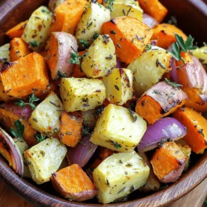 Für dieses leckere Röstgemüse brauchen Sie: - 4 mittelgroße Karotten, geschält und in Stücke geschnitten - 3 Pastinaken, geschält und in Stücke geschnitten - 2 mittelgroße Süßkartoffeln, geschält und gewürfelt - 1 rote Zwiebel, in Spalten geschnitten - 5 Knoblauchzehen, fein gehackt Diese Hauptzutaten sind einfach zu finden. Sie machen das Gemüse bunt und schmackhaft. Die Karotten und Pastinaken geben Süße. Die Süßkartoffeln bringen eine cremige Textur. Die rote Zwiebel sorgt für einen tollen Geschmack. Die Gewürze und Kräuter machen das Röstgemüse besonders: - 3 Esslöffel Olivenöl - 1 Teelöffel getrockneter Thymian - 1 Teelöffel getrockneter Rosmarin - 1 Teelöffel geräucherter Paprika - Salz und Pfeffer nach Geschmack Olivenöl hilft, dass das Gemüse knusprig wird. Thymian und Rosmarin bringen frische Aromen. Geräucherter Paprika gibt dem Gericht eine leichte Rauchnote. Diese Gewürze sind auch gesund und sorgen für viel Geschmack. Sie können das Rezept anpassen und hinzufügen: - Kürbis für eine süßere Note - Rote Paprika für mehr Farbe - Zucchini für eine zarte Textur Diese optionalen Zutaten bringen neue Geschmäcker. Fühlen Sie sich frei, kreativ zu sein. Experimentieren Sie mit verschiedenen Gemüsesorten. So wird jedes Gericht einzigartig und lecker. Heize deinen Ofen auf 220 °C vor. Dies ist wichtig, um das Gemüse gleichmäßig zu rösten. Ein heißer Ofen sorgt für eine schöne Bräunung. Lege ein großes Backblech mit Backpapier aus. Das erleichtert die Reinigung und verhindert, dass das Gemüse kleben bleibt. Jetzt ist es Zeit, das Gemüse vorzubereiten. Nimm 4 mittelgroße Karotten, 3 Pastinaken und 2 Süßkartoffeln. Schäle sie und schneide sie in Stücke. Verwende auch eine rote Zwiebel, die du in Spalten schneidest. Gib das gesamte Gemüse in eine große Schüssel. In einer kleinen Schüssel vermische 5 gehackte Knoblauchzehen, 3 Esslöffel Olivenöl, 1 Teelöffel getrockneten Thymian, 1 Teelöffel getrockneten Rosmarin und 1 Teelöffel geräucherten Paprika. Füge Salz und Pfeffer nach Geschmack hinzu. Gieße die Marinade über das Gemüse und mische alles gut. Achte darauf, dass jedes Stück gut bedeckt ist. Verteile das marinierte Gemüse gleichmäßig auf dem Backblech. Röste es im vorgeheizten Ofen für 25 bis 30 Minuten. Wende das Gemüse nach der Hälfte der Zeit. Es sollte zart und goldbraun sein. Wenn es fertig ist, nimm das Blech aus dem Ofen. Lass das Gemüse kurz abkühlen und serviere es dann in einer schönen Schüssel. Bestreue es mit frischer Petersilie für einen tollen Look. Die richtige Zeit und Temperatur sind wichtig. Heize deinen Ofen auf 220 °C vor. Röste das Gemüse für 25-30 Minuten. Wende es nach der Hälfte der Zeit. So wird es gleichmäßig knusprig. Halte ein Auge darauf, damit es nicht anbrennt. Wenn die Ränder goldbraun sind, ist es perfekt. Die Wahl der Wurzeln macht einen großen Unterschied. Karotten und Pastinaken bringen Süße. Süßkartoffeln haben einen tollen Geschmack. Rote Zwiebeln geben mehr Tiefe. Du kannst auch andere Wurzeln wie Rüben oder Kürbis verwenden. Probiere verschiedene Sorten aus und finde deine Favoriten. Das Geheimnis liegt in der Marinade. Nutze frischen Knoblauch und Kräuter. Thymian und Rosmarin sind großartig. Geräucherter Paprika fügt Tiefe hinzu. Eine Prise Salz und Pfeffer verstärkt die Aromen. Wenn du mehr Frische willst, füge Zitrone hinzu. Das macht das Gericht lebendig. {{image_4}} Um das Röstgemüse noch besser zu machen, können Sie einige Extras hinzufügen. Zum Beispiel passen geröstete Nüsse oder Samen gut dazu. Sie bringen einen knackigen Biss. Außerdem können Sie etwas Zitronensaft oder Balsamico-Essig darüber geben. Das verleiht dem Gericht Frische und einen schönen Kontrast. Falls Sie kein Fan von Pastinaken sind, können Sie sie durch Rüben ersetzen. Rüben bringen eine süße Note. Auch Kürbis oder Zucchini sind tolle Alternativen. Diese Gemüse haben einen anderen Geschmack, passen aber perfekt zu den Kräutern. Dieses Rezept ist von Natur aus vegan und glutenfrei. Sie brauchen keine tierischen Produkte oder Gluten hinzuzufügen. Achten Sie darauf, dass das verwendete Olivenöl rein ist. So bleibt das Gericht gesund und für alle geeignet. Nach dem Rösten lassen Sie das Gemüse auf Raumtemperatur abkühlen. Lagern Sie es dann in einem luftdichten Behälter im Kühlschrank. So bleibt es frisch. Achten Sie darauf, das Gemüse innerhalb von zwei Stunden nach dem Garen zu kühlen. Wenn Sie das Röstgemüse gut aufbewahren, bleibt der Geschmack erhalten. Um das Röstgemüse wieder warm zu machen, heizen Sie den Ofen auf 180 °C vor. Verbreiten Sie das Gemüse auf einem Backblech. Rösten Sie es für etwa 10 bis 15 Minuten. So wird es knusprig und lecker. Sie können das Gemüse auch in der Mikrowelle erwärmen, aber es wird nicht so knusprig. Achten Sie darauf, es nicht zu lange zu erhitzen. Das Röstgemüse bleibt im Kühlschrank etwa drei bis fünf Tage frisch. Verwenden Sie es in Salaten oder Wraps. Sie können auch eine Gemüsesuppe damit machen. Wenn Sie das Gemüse länger aufbewahren möchten, frieren Sie es ein. So bleibt es bis zu drei Monate haltbar. Denken Sie daran, es vorher gut zu verpacken, damit es nicht austrocknet. Um das beste Knoblauch-Kräuter-Röstgemüse zu machen, brauchst du frisches Gemüse. Ich empfehle Karotten, Pastinaken, Süßkartoffeln und rote Zwiebeln. Diese Sorten geben tolle Geschmäcker und Farben. Du solltest den Ofen auf 220 °C vorheizen. Dann schneide das Gemüse in gleich große Stücke. Das sorgt für ein gleichmäßiges Garen. Mixe den gehackten Knoblauch mit Olivenöl und Gewürzen. Ich verwende Thymian, Rosmarin und geräucherten Paprika. Diese Gewürze bringen den Geschmack zum Leuchten! Gieße die Mischung über das Gemüse und mische alles gut. Verteile das Gemüse auf einem Backblech und röste es für 25-30 Minuten. Wende das Gemüse nach der Hälfte der Zeit. Das macht es zart und knusprig. Ja, du kannst das Rezept anpassen! Du kannst verschiedene Gemüsesorten verwenden. Zucchini, Kürbis oder sogar Rüben passen gut. Denk daran, die Garzeit kann variieren. Wenn du weniger oder mehr Gemüse nimmst, passe die Zeit an. Auch die Gewürze sind flexibel. Magst du es scharf? Füge etwas Cayennepfeffer hinzu. Für einen anderen Geschmack kannst du frische Kräuter wie Basilikum oder Oregano verwenden. Sei kreativ und finde deine eigene Mischung! Röstgemüse passt gut zu vielen Beilagen. Ich empfehle einen frischen Salat oder Quinoa. Diese Beilagen ergänzen die Aromen des Gemüses. Du kannst das Röstgemüse auch zu Fleischgerichten servieren. Gegrilltes Hähnchen oder Lamm harmonieren sehr gut. Für eine vegane Option sind Kichererbsen eine tolle Wahl. Sie fügen Protein hinzu und machen die Mahlzeit sättigender. Röstgemüse ist eine einfache und köstliche Art, Gemüse zuzubereiten. Ich habe die besten Zutaten und Gewürze für echten Geschmack erklärt. Die Schritt-für-Schritt-Anleitung hilft dir, den perfekten Ofengeschmack zu erreichen. Mit meinen Tipps und Tricks gelingt dir auch die beste Röstzeit. Du kannst verschiedene Variationen ausprobieren und die Lagerung ist ganz leicht. Denke daran, dass Röstgemüse vielseitig ist und viele Optionen bietet. Es eignet sich gut als Beilage oder Hauptgericht. Genieße das Kochen und probiere neue Kombinationen aus.