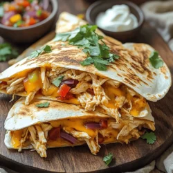 Um köstliche Spicy Chipotle Chicken Quesadillas zuzubereiten, benötigen Sie die folgenden Hauptzutaten: - 2 Hähnchenbrustfilets, gekocht und zerkleinert - 1 Tasse geriebener Käse (Cheddar oder Monterey Jack) - 1/4 Tasse Chipotle-Paprika in Adobosauce, gehackt - 1 kleine rote Zwiebel, dünn geschnitten - 1 Paprika (beliebige Farbe), in Streifen geschnitten - 2 Knoblauchzehen, fein gehackt - 4 große Weizentortillas - 2 Esslöffel Olivenöl - Salz und Pfeffer nach Geschmack - Frischer Koriander, gehackt (zum Garnieren) - Sauerrahm und Salsa (zum Servieren) Käse ist wichtig für die Quesadillas. Ich empfehle, Cheddar oder Monterey Jack zu verwenden. Diese Käsesorten schmelzen gut und geben einen tollen Geschmack. Sie können auch eine Mischung aus beiden Käsesorten verwenden, um den Geschmack zu intensivieren. Sie können die Quesadillas nach Ihrem Geschmack anpassen. Fügen Sie zum Beispiel Zucchini oder Spinat hinzu. Auch Pilze passen gut. Experimentieren Sie mit Gemüse, das Sie mögen. So wird jedes Gericht einzigartig und lecker! Zuerst schneiden wir das Gemüse. Nehmen Sie eine kleine rote Zwiebel und schneiden Sie sie dünn. Dann nehmen Sie eine Paprika, jede Farbe ist in Ordnung, und schneiden Sie sie in Streifen. Diese Zutaten werden unseren Quesadillas mehr Geschmack geben. Erhitzen Sie 1 Esslöffel Olivenöl in einer Pfanne bei mittlerer Hitze. Fügen Sie die Zwiebel und Paprika hinzu und braten Sie sie für etwa 5-7 Minuten. Rühren Sie oft, bis das Gemüse weich wird. Fügen Sie 2 fein gehackte Knoblauchzehen in die Pfanne und braten Sie alles für 1-2 Minuten. So wird der Knoblauch aromatisch. Nehmen Sie das Gemüse dann aus der Pfanne und stellen Sie es beiseite. Jetzt machen wir die Hähnchenfüllung. Geben Sie das zerkleinerte Hähnchen in dieselbe Pfanne. Nutzen Sie 2 Hähnchenbrustfilets, die bereits gekocht sind. Fügen Sie 1/4 Tasse gehackte Chipotle-Paprika in Adobosauce hinzu. Diese Paprika geben den Quesadillas einen tollen Kick! Würzen Sie die Mischung mit Salz und Pfeffer. Kochen Sie alles bei mittlerer Hitze für 3-4 Minuten. Rühren Sie gut um, bis das Hähnchen heiß ist und die Chipotlesauce gut verteilt ist. Danach nehmen Sie die Pfanne vom Herd. Jetzt wird es spannend! Nehmen Sie 4 große Weizentortillas. Legen Sie eine Tortilla in die Pfanne bei mittlerer Hitze. Streuen Sie eine Schicht Käse, etwa 1 Tasse geriebenen Käse, auf die halbe Tortilla. Dann fügen Sie einen Teil der Hähnchenmischung und das gebratene Gemüse hinzu. Bestreuen Sie die Füllung mit einer weiteren Schicht Käse. Falten Sie die Tortilla vorsichtig in der Mitte. Braten Sie die Quesadilla für etwa 3-4 Minuten, bis die Unterseite goldbraun ist. Wenden Sie die Quesadilla vorsichtig und braten Sie die andere Seite für weitere 3-4 Minuten. Wiederholen Sie den Vorgang mit den restlichen Tortillas und der Füllung. Sobald alle Quesadillas fertig sind, nehmen Sie sie aus der Pfanne und lassen Sie sie eine Minute abkühlen. Schneiden Sie sie dann in Keile. Garnieren Sie die Quesadillas mit frisch gehacktem Koriander. Genießen Sie sie mit Sauerrahm und Salsa! Um den perfekten Geschmack zu erzielen, verwende frische Gewürze. Chipotle-Paprika ist stark, also beginne mit einer kleinen Menge. Du kannst nach Belieben mehr hinzufügen. Mische auch etwas Limettensaft für eine frische Note. Frischer Koriander bringt zusätzliche Aromen. Probiere es aus, um deinen persönlichen Geschmack zu finden. Der Käse ist der Star in deinen Quesadillas. Verwende Käse, der gut schmilzt, wie Cheddar oder Monterey Jack. Lege die Käse-Schicht direkt auf die Tortilla. Die Hitze sollte nicht zu hoch sein. So schmilzt der Käse gleichmäßig und wird herrlich cremig. Wende die Quesadilla vorsichtig, damit der Käse nicht herausquillt. Ein häufiger Fehler ist, die Quesadillas zu überfüllen. Zu viel Füllung macht es schwer, sie zu wenden. Halte die Füllung in Maßen. Achte darauf, dass die Pfanne heiß, aber nicht zu heiß ist. So bleibt der Teig knusprig und die Füllung bleibt heiß. Lass die Quesadillas nach dem Braten kurz ruhen. So bleiben sie frisch und warm. {{image_4}} Wenn Sie eine fleischfreie Option möchten, probieren Sie vegetarische Chipotle Quesadillas. Ersetzen Sie das Hähnchen durch schwarze Bohnen oder gerösteten Blumenkohl. Diese Zutaten bieten tolle Textur und Geschmack. Fügen Sie auch mehr Gemüse hinzu, wie Zucchini oder Spinat, um die Quesadillas noch gesünder zu machen. Um die Quesadillas zu variieren, fügen Sie mehr Zutaten hinzu. Bohnen sind eine gute Wahl. Sie machen die Füllung reichhaltiger und sättigender. Avocado bringt eine cremige Textur und einen frischen Geschmack. Sie können auch Mais oder Jalapeños für zusätzliche Schärfe verwenden. Diese Zutaten passen gut zur Chipotle-Paprika. Spielen Sie mit verschiedenen Gewürzen, um Ihre Quesadillas zu verfeinern. Paprika, Kreuzkümmel oder Oregano können einen neuen Geschmack bringen. Wenn Sie es richtig würzig mögen, probieren Sie Cayennepfeffer oder geräucherten Paprika. Diese Gewürze verleihen Ihren Quesadillas Tiefe und Komplexität. Experimentieren Sie und finden Sie Ihre Lieblingskombination! Um die Reste der Spicy Chipotle Chicken Quesadillas gut aufzubewahren, lassen Sie sie zuerst abkühlen. Legen Sie die Quesadillas dann in einen luftdichten Behälter. Sie können sie bis zu drei Tage im Kühlschrank lagern. Achten Sie darauf, dass der Behälter gut verschlossen ist, um die Frische zu bewahren. Um die Quesadillas wieder aufzuwärmen, verwenden Sie eine Pfanne. Heizen Sie die Pfanne auf mittlerer Hitze. Legen Sie die Quesadilla hinein und braten Sie sie für etwa 2-3 Minuten pro Seite. So bleibt die Quesadilla knusprig und der Käse schmilzt gut. Vermeiden Sie die Mikrowelle, da dies die Quesadillas weich macht. Wenn Sie Quesadillas einfrieren möchten, lassen Sie sie vorher vollständig abkühlen. Wickeln Sie jede Quesadilla in Frischhaltefolie. Legen Sie sie dann in einen gefrierfesten Beutel oder Behälter. So können Sie die Quesadillas bis zu zwei Monate aufbewahren. Zum Auftauen legen Sie sie einfach im Kühlschrank über Nacht. Um Spicy Chipotle Chicken Quesadillas zu machen, benötigst du einige einfache Schritte. Zuerst brate Zwiebel und Paprika in Olivenöl. Füge dann Knoblauch hinzu und brate alles kurz an. Danach gib das zerkleinerte Hähnchen und die Chipotle-Paprika in die Pfanne. Würze alles gut mit Salz und Pfeffer. Lege eine Tortilla in die Pfanne, streue Käse darauf und füge die Hähnchenmischung hinzu. Bedecke alles mit einer weiteren Schicht Käse und falte die Tortilla. Brate sie dann auf beiden Seiten goldbraun. Wiederhole den Vorgang für die restlichen Tortillas. Zu diesen Quesadillas passen viele leckere Beilagen. Sauerrahm und Salsa sind sehr beliebt. Auch frischer Koriander gibt einen schönen Geschmack. Du kannst dazu auch Guacamole servieren. Ein frischer Salat mit Limetten-Vinaigrette ergänzt das Gericht gut. Einige mögen auch ein paar Nachos mit Käse. Diese geben einen zusätzlichen crunchigen Biss. Ja, du kannst die Quesadillas auch im Ofen machen! Heize den Ofen auf 200 Grad Celsius vor. Lege die gefüllten Tortillas auf ein Backblech. Backe sie dann etwa 10-15 Minuten, bis sie goldbraun sind. Das Backen im Ofen macht die Quesadillas gleichmäßig knusprig. Du kannst auch mehr Käse drauflegen, um sie noch leckerer zu machen. Die Zutaten für Spicy Chipotle Chicken Quesadillas sind einfach und lecker. Du kannst verschiedenen Käse und Gemüse verwenden. Die Schritt-für-Schritt-Anleitung macht es leicht, sie zuzubereiten. Denk an die Tipps, um den Geschmack zu verbessern und Fehler zu vermeiden. Variationen wie vegetarische Optionen bringen Abwechslung. Reste sind einfach aufzubewahren und zu essen. Kurz gesagt, diese Quesadillas sind vielseitig und köstlich. Probiere sie selbst aus und genieße jede Biss!