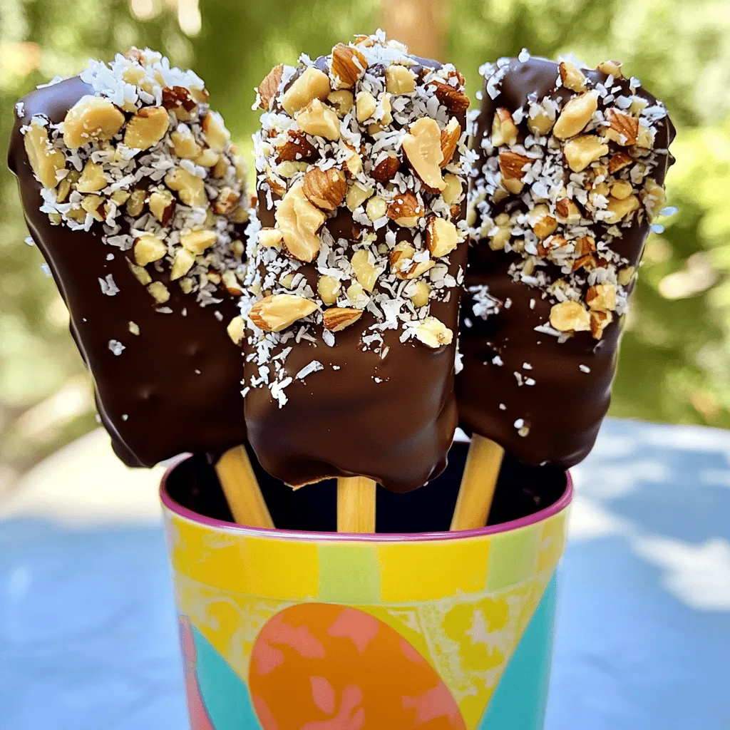 Für meine Schokoladenüberzogenen Bananen-Pops brauchst du nur ein paar einfache Zutaten: - 2 reife Bananen - 1 Tasse Zartbitterschokoladenstückchen - 1 Esslöffel Kokosöl - 4 Lutscher-Stäbe oder Holzspieße Diese Zutaten sind leicht zu finden. Reife Bananen sind am besten, da sie süß und weich sind. Die Zartbitterschokolade sorgt für einen tollen Geschmack. Du kannst die Pops noch leckerer machen mit zusätzlichen Zutaten: - 1/2 Tasse gehackte Nüsse (wie Mandeln oder Walnüsse) - 1/4 Tasse geraspelte Kokosnuss (optional) Die Nüsse geben einen tollen Crunch. Die Kokosnuss sorgt für einen tropischen Geschmack. Du kannst auch andere Toppings verwenden, wie bunte Streusel oder Trockenfrüchte. Die Wahl der richtigen Bananen und Schokolade ist wichtig. Achte darauf: - Bananen: Wähle Bananen, die leicht gelb sind. Sie sollten keine braunen Flecken haben. So schmecken sie süß und frisch. - Schokolade: Nimm gute Zartbitterschokolade. Sie sollte einen hohen Kakaoanteil haben. So wird der Geschmack intensiv und lecker. Mit diesen Tipps machst du die besten Schokoladenüberzogenen Bananen-Pops. Sie sind einfach zuzubereiten und schmecken köstlich! Zuerst schälen Sie die Bananen. Achten Sie darauf, nur reife Bananen zu wählen. Sie sind süßer und weicher. Schneiden Sie jede Banane in der Mitte durch. Nehmen Sie einen Lutscher-Stab und stecken Sie ihn in das abgeschnittene Ende. So können Sie die Pops später leicht halten. In einer mikrowellengeeigneten Schüssel geben Sie die Zartbitterschokoladenstückchen und das Kokosöl. Diese Mischung macht die Schokolade glatt und glänzend. Erhitzen Sie die Schokolade in der Mikrowelle. Machen Sie das in 30-Sekunden-Intervallen. Rühren Sie nach jedem Intervall um, bis alles geschmolzen ist. Tauchen Sie nun jede Bananenhälfte in die geschmolzene Schokolade. Achten Sie darauf, dass die Banane gleichmäßig überzogen ist. Lassen Sie überschüssige Schokolade abtropfen. Wenn die Schokolade noch feucht ist, können Sie die Bananen-Pops mit Nüssen oder Kokosnuss bestreuen. So bekommen sie einen tollen Crunch. Legen Sie die überzogenen Bananen auf ein Backblech mit Backpapier. Das hilft, ein Festkleben zu vermeiden. Stellen Sie das Backblech dann in das Gefrierfach. Lassen Sie die Bananen-Pops dort für mindestens eine Stunde. So wird die Schokolade fest und knusprig. Servieren Sie die Pops direkt aus dem Gefrierfach. Sie sind eine erfrischende Leckerei an warmen Tagen! Um sie hübsch zu präsentieren, stellen Sie die Pops in einen Becher oder einen Behälter mit Reis oder Zucker. So stehen sie stabil und sehen toll aus! Ein häufiger Fehler ist das nicht gleichmäßige Überziehen der Bananen. Um dies zu vermeiden, tauchen Sie die Bananen vollständig in die geschmolzene Schokolade. Lassen Sie die überschüssige Schokolade abtropfen. Ein weiterer Fehler ist, die Bananen nicht gut vorzubereiten. Achten Sie darauf, die Bananen reif, aber nicht zu weich zu wählen. Zu weiche Bananen können beim Überziehen zerfallen. Um die perfekte Konsistenz zu erreichen, mischen Sie Zartbitterschokoladenstückchen mit Kokosöl. Das Kokosöl macht die Schokolade geschmeidiger. Erhitzen Sie die Mischung in der Mikrowelle in 30-Sekunden-Intervallen. Rühren Sie nach jedem Intervall gut um. Achten Sie darauf, die Schokolade nicht zu überhitzen. Sie sollte schön glatt sein, wenn sie fertig ist. Die Präsentation macht viel aus! Stellen Sie die Pops in einen Becher oder richten Sie sie in einem Behälter auf. Füllen Sie den Behälter mit Reis oder Zucker, damit sie aufrecht stehen. Sie können die Bananen-Pops auch auf einem schönen Teller anrichten. Fügen Sie frische Früchte oder Minzblätter hinzu, um die Farben zu betonen. Das gibt nicht nur einen tollen Look, sondern auch einen frischen Geschmack! {{image_4}} Du kannst deine Schokoladenüberzogenen Bananen-Pops ganz nach deinem Geschmack anpassen. Probiere verschiedene Früchte wie Erdbeeren oder Äpfel. Diese Früchte schmecken toll mit Schokolade. Einfach die Früchte in Stücke schneiden und mit dem Lutscher-Stab versehen. Nüsse sind eine weitere leckere Option. Mandeln und Walnüsse passen gut. Du kannst sie auch mixen. So erhältst du einen tollen Crunch in jedem Bissen. Für etwas Süße kannst du auch gehackte Datteln oder getrocknete Cranberries ausprobieren. Wenn du vegane Bananen-Pops machen möchtest, gibt es einfache Alternativen. Benutze vegane Schokolade anstelle von Zartbitterschokolade. Achte darauf, dass sie keine Milch enthält. Du kannst auch Kokosöl durch Kakaobutter ersetzen. Das gibt einen feinen, schokoladigen Geschmack. Für die Toppings sind viele Optionen vegan. Geraspelte Kokosnuss und Nüsse sind immer eine gute Wahl. Frische Früchte passen auch hervorragend. So hast du eine bunte und leckere vegane Nascherei. Zu besonderen Anlässen kannst du deine Bananen-Pops ganz festlich gestalten. Im Herbst füge Zimt oder Muskatnuss zur Schokolade hinzu. Das gibt einen warmen, würzigen Geschmack. Für den Winter kannst du weiße Schokolade verwenden und die Pops mit bunten Streuseln dekorieren. Zu Weihnachten sind Schokoladenüberzogene Bananen-Pops ein toller Hit. Du kannst sie in kleine Tütchen verpacken und verschenken. So hast du ein persönliches und leckeres Geschenk. Egal, zu welchem Anlass, diese Bananen-Pops sind immer ein Spaß! Um die Bananen-Pops frisch zu halten, lege sie in einen luftdichten Behälter. So vermeidest du, dass sie Frost oder Gerüche aus dem Gefrierfach aufnehmen. Achte darauf, dass die Pops nicht übereinander liegen. Das verhindert das Zusammenkleben. Wenn du keinen luftdichten Behälter hast, kannst du auch Frischhaltefolie verwenden. Die Bananen-Pops bleiben im Gefrierfach bis zu zwei Monate frisch. Die Schokolade bleibt fest und die Bananen behalten ihre Form. Beschrifte deinen Behälter mit dem Datum. So weißt du immer, wie lange sie schon eingefroren sind. Wenn du sie länger aufbewahren möchtest, ist es besser, sie vor dem Einfrieren einzeln zu verpacken. Du kannst die Bananen-Pops gut im Voraus zubereiten. Schneide die Bananen und tauche sie in Schokolade, bevor du sie einfrierst. Das spart Zeit, wenn du eine schnelle Nascherei brauchst. Du kannst auch verschiedene Toppings wie Nüsse oder Kokosnuss vorbereiten. So hast du eine Auswahl, wenn du Lust auf etwas Süßes hast. Schokoladenüberzogene Bananen-Pops halten sich bis zu zwei Monate im Gefrierfach. Lagern Sie sie in einem luftdichten Behälter. So bleibt die Schokolade knackig und die Banane frisch. Wenn Sie sie länger aufbewahren, kann die Banane ihre Textur verlieren. Ja, Sie können die Schokolade durch andere Überzüge ersetzen. Zum Beispiel können Sie weiße Schokolade oder Joghurt verwenden. Auch Erdnussbutter ist eine tolle Option. Experimentieren Sie mit verschiedenen Geschmäckern und finden Sie Ihren Favoriten. Schokoladenüberzogene Bananen-Pops sind eine gesunde Nascherei. Sie enthalten frische Bananen, die reich an Nährstoffen sind. Die dunkle Schokolade hat Antioxidantien. Wenn Sie gesunde Nüsse oder Kokosnuss hinzufügen, erhalten Sie gesunde Fette und Ballaststoffe. Genießen Sie sie in Maßen! Schokoladenüberzogene Bananen-Pops sind einfach und lecker. Du hast die Zutaten ausgewählt und die Schritte befolgt. Mit Tipps vermeidest du Fehler und die Schokolade bleibt perfekt. Du kannst kreativ werden mit Früchten oder veganen Alternativen. Lagere die Pops richtig für lange Haltbarkeit. Genieße deine schokoladenüberzogenen Bananen-Pops, die sowohl köstlich als auch vielseitig sind. Sie sind ein Hit für jede Gelegenheit!