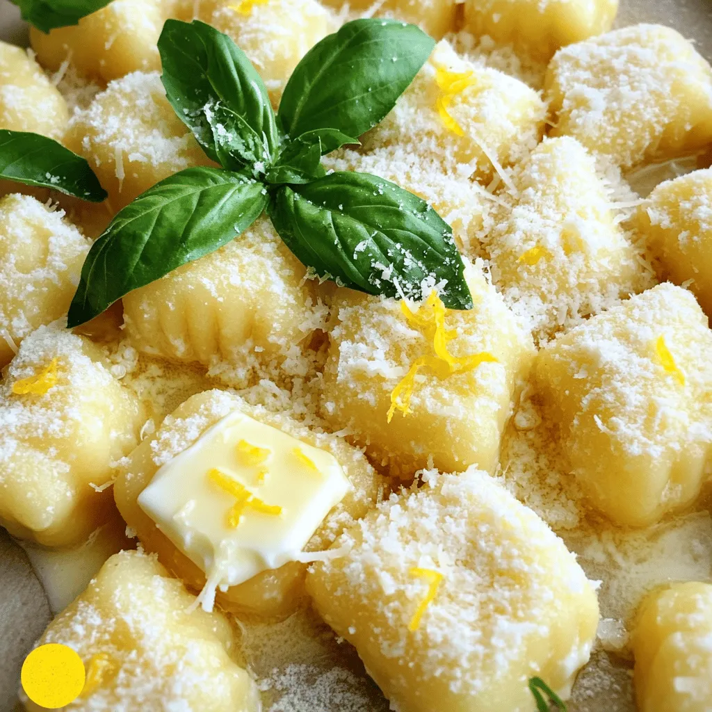Um die perfekten cremigen Zitronen-Ricotta-Gnocchi zu machen, benötigst du folgende Zutaten: - 240 g Ricotta-Käse - 125 g Weizenmehl (plus extra zum Bestäuben) - 50 g geriebener Parmesan - Abrieb von 1 Zitrone - 1 Esslöffel Zitronensaft - 1/2 Teelöffel Salz - 1/4 Teelöffel schwarzer Pfeffer - 1/4 Teelöffel Muskatnuss - 30 g ungesalzene Butter Ricotta ist die Basis für diese Gnocchi. Er gibt ihnen eine schöne Cremigkeit. Der Zitronenabrieb und der Zitronensaft bringen frische Aromen. Parmesan fügt einen herzhaften Geschmack hinzu. Das Mehl hilft, die Gnocchi zusammenzuhalten. Um deine Gnocchi noch besser zu machen, kannst du frisches Basilikum verwenden. Es verleiht dem Gericht einen tollen Farbkontrast und frische. Du kannst auch etwas zusätzlichen Parmesan darüberstreuen. Das sieht nicht nur gut aus, sondern schmeckt auch köstlich! Für die Zubereitung der Gnocchi brauchst du ein scharfes Messer und eine große Schüssel. Eine Gabel ist hilfreich, um Rillen in die Gnocchi zu drücken. Diese Rillen helfen, die Sauce besser zu halten. Ein Topf zum Kochen der Gnocchi ist ebenfalls wichtig. Stelle sicher, dass du auch eine Pfanne hast, um die Gnocchi in Butter zu schwenken. Um den Gnocchi-Teig zu machen, beginne mit einer großen Schüssel. Gib 240 g Ricotta-Käse hinein. Füge den Abrieb einer Zitrone, 1 Esslöffel Zitronensaft, 1/2 Teelöffel Salz, 1/4 Teelöffel schwarzen Pfeffer und 1/4 Teelöffel Muskatnuss hinzu. Rühre alles gut um, bis die Mischung glatt ist. Danach füge nach und nach 125 g Weizenmehl und 50 g geriebenen Parmesan hinzu. Mische sanft, bis ein weicher Teig entsteht. Achte darauf, nicht zu viel zu kneten, damit der Teig leicht klebrig bleibt. Bestäube eine saubere Arbeitsfläche leicht mit Mehl. Übertrage den Teig darauf und teile ihn in vier gleich große Stücke. Jedes Stück forme zu einer langen Rolle, etwa 1,5 cm dick. Schneide die Rollen in Stücke von etwa 2,5 cm. Wenn du magst, rolle jedes Stück über die Zinken einer Gabel. So entstehen Rillen, die die Soße besser halten. Koche einen großen Topf mit gesalzenem Wasser. Lass die Gnocchi vorsichtig ins kochende Wasser gleiten. Koche sie, bis sie an die Oberfläche steigen, etwa 1-2 Minuten. Nimm die Gnocchi mit einem Schöpflöffel heraus. In einer Pfanne schmelze 30 g ungesalzene Butter bei niedriger Hitze. Füge die Gnocchi hinzu und schwenke sie 2-3 Minuten in der Butter. Sie sollten leicht bräunen. Serviere die Gnocchi heiß, garniert mit frischem Basilikum und zusätzlichem Parmesan, wenn gewünscht. Um den perfekten Gnocchi-Teig zu machen, beachte diese Punkte: - Verwende frischen Ricotta. Er macht den Teig weich und cremig. - Achte darauf, das Mehl nach und nach hinzuzufügen. So behältst du die Kontrolle über die Konsistenz. - Der Teig sollte leicht klebrig sein. Wenn er zu trocken ist, füge etwas mehr Ricotta hinzu. - Knete den Teig sanft. Zu viel Kneten macht die Gnocchi hart. Hier sind einige Fehler, die du vermeiden solltest: - Zu viel Mehl benutzen. Das macht die Gnocchi schwer und trocken. - Gnocchi zu lange kochen. Sie sollten nur 1-2 Minuten nach dem Aufsteigen im Wasser bleiben. - Gnocchi zu nahe beieinander ins Wasser geben. Sie kleben sonst aneinander. - Den Teig nicht ruhen lassen. Lass ihn ein paar Minuten stehen, bevor du weiterarbeitest. Präsentation macht alles aus! Hier sind meine besten Tipps: - Serviere die Gnocchi in einer großen, schönen Schale. - Garniere sie mit frischem Basilikum und etwas Zitronenschale. - Füge eine Prise Parmesan oben drauf für mehr Geschmack. - Verwende eine helle Schale, um die Farben hervorzuheben. - Richte die Gnocchi an, wenn sie noch heiß sind für den besten Genuss. {{image_4}} Wenn du nach veganen Gnocchi suchst, kannst du den Ricotta ersetzen. Nutze stattdessen Seidentofu. Er wird schön cremig und hat einen milden Geschmack. Füge etwas Zitronensaft und Hefeflocken hinzu. So bekommst du einen tollen Geschmack. Vermische das Tofu gut, damit es eine glatte Textur hat. Du kannst auch Kichererbsenmehl verwenden. Es sorgt für eine gute Konsistenz und ist nahrhaft. Die cremigen Zitronen-Ricotta-Gnocchi schmecken gut mit vielen Soßen. Du kannst einfache Butter und Salbei verwenden. Schmelze die Butter und füge frischen Salbei hinzu. Das gibt einen tollen Geschmack. Tomatensoße ist ebenfalls eine gute Wahl. Sie bringt Frische und macht das Gericht bunt. Eine Pesto-Soße passt auch perfekt. Das Aroma von frischen Kräutern macht die Gnocchi noch besser. Serviere Gnocchi mit einem frischen Salat. Ein einfacher grüner Salat mit Zitronen-Dressing passt gut dazu. Du kannst auch geröstetes Gemüse anbieten. Zucchini und Paprika sind lecker und farbenfroh. Ein gutes Stück knuspriges Brot rundet das Essen ab. Auf diese Weise hast du ein komplettes Menü, das einfach Spaß macht. Um die frisch zubereiteten Gnocchi aufzubewahren, lege sie in einen luftdichten Behälter. Achte darauf, die Gnocchi nicht zu stapeln, um ein Zusammenkleben zu verhindern. Du kannst etwas Mehl darüber streuen, um das Kleben zu vermeiden. Im Kühlschrank bleiben sie für zwei bis drei Tage frisch. Falls du Gnocchi für später einfrieren möchtest, lege sie auf ein Backblech. Achte darauf, dass sie sich nicht berühren. Friere sie dann für ein bis zwei Stunden ein. Nach dem Einfrieren kannst du die Gnocchi in einen Gefrierbeutel umfüllen und bis zu drei Monate aufbewahren. So bleiben sie frisch und lecker. Um die Gnocchi wieder aufzuwärmen, bringe einen Topf mit Wasser zum Kochen. Füge die Gnocchi hinzu und koche sie für 1-2 Minuten. Alternativ kannst du sie in einer Pfanne mit etwas Butter anbraten. So werden sie knusprig und behalten ihren Geschmack. Achte darauf, sie nicht zu lange zu erhitzen, um ihre zarte Textur zu bewahren. Die Zubereitung der Gnocchi dauert etwa 15 Minuten. Das Kochen braucht weitere 10 Minuten. In nur 35 Minuten sind Sie bereit, Ihre köstlichen Gnocchi zu genießen. Es ist schnell und einfach, sodass Sie Ihr Gericht auch unter der Woche zubereiten können. Ja, Sie können Ricotta durch Mascarpone oder Quark ersetzen. Diese Käsesorten geben einen ähnlichen Geschmack und eine ähnliche Textur. Wenn Sie eine veganere Option suchen, probieren Sie pürierten Tofu oder eine Nusscreme. Achten Sie darauf, die Konsistenz des Teigs anzupassen, wenn Sie wechseln. Ein frischer Weißwein passt perfekt zu diesen Gnocchi. Probieren Sie einen Sauvignon Blanc oder einen Pinot Grigio. Diese Weine ergänzen die Zitrusnoten und die Cremigkeit des Gerichts. Alternativ können Sie auch einen leichten Rotwein, wie einen Pinot Noir, wählen. Cremige Zitronen-Ricotta-Gnocchi sind einfach zu machen und lecker. Wir haben die Hauptzutaten besprochen, Tipps für die Zubereitung gegeben und verschiedene Variationen vorgestellt. Denke daran, wie wichtig die richtige Konsistenz ist. Vermeide häufige Fehler und präsentiere dein Gericht ansprechend. Mit den Lagerungshinweisen kannst du Gnocchi länger genießen. Experimentiere mit den Rezepten und finde deinen Favoriten. So macht Essen Spaß und du beeindruckst deine Gäste!