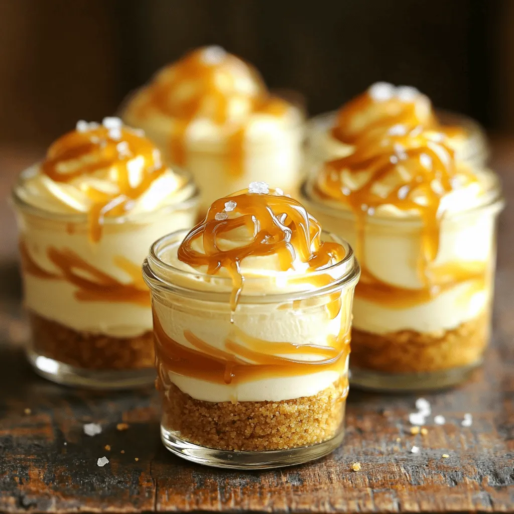 - 1 Tasse Graham Cracker Brösel - 4 Esslöffel ungesalzene Butter, geschmolzen - 450 g Frischkäse, zimmerwarm - 1 Tasse Puderzucker - 1 Teelöffel Vanilleextrakt - 1 Tasse Schlagsahne - 120 ml Karamellsauce (plus mehr zum Drizzeln) - 1 Teelöffel Meersalz (plus mehr zur Garnierung) Die Hauptzutaten sind der Schlüssel zu einem gelungenen No-Bake Cheesecake. Erstens, Graham Cracker Brösel bilden die perfekte Basis. Sie geben der Kruste einen knusprigen Biss. Die geschmolzene Butter macht die Kruste zusammenhaltend und lecker. Frischkäse ist das Herzstück der Füllung. Achten Sie darauf, dass er zimmerwarm ist. So wird er schön cremig. Der Puderzucker sorgt für die nötige Süße. Vanilleextrakt bringt ein wunderbares Aroma. Die Schlagsahne macht die Füllung leicht und luftig. Karamellsauce fügt eine köstliche Süße hinzu. Meersalz rundet das Ganze ab und bietet einen tollen Kontrast. - Ungesalzene Butter - Vanilleextrakt - Meersalz Zusätzliche Zutaten sind einfach, aber wichtig. Ungesalzene Butter hilft, die Kruste perfekt zu machen. Sie gibt Geschmack, ohne den Süßgeschmack zu überdecken. Vanilleextrakt verstärkt die Aromen und macht das Dessert besonders. Meersalz sorgt für den besonderen Kick. Ein Hauch von Salz hebt den Karamellgeschmack hervor. All diese Zutaten zusammen machen die No-Bake Salted Caramel Cheesecake Cups zu einem echten Genuss. Zuerst nehmen wir die Graham Cracker Brösel und die geschmolzene Butter. Mische beides in einer großen Schüssel. Du willst, dass die Mischung wie nasser Sand aussieht. Das sorgt für die perfekte Kruste. Jetzt verteile die Mischung gleichmäßig auf den Boden von Dessertgläsern. Drücke sie fest an, damit sie stabil bleibt. Jetzt wird es spannend. Nimm eine neue Schüssel und füge den zimmerwarmen Frischkäse hinzu. Schlage ihn mit einem Mixer glatt und cremig. Füge dann den Puderzucker und den Vanilleextrakt hinzu. Mische alles gut, bis es gleichmäßig aussieht. In einer dritten Schüssel schlage die Schlagsahne, bis sich steife Spitzen bilden. Hebe die Schlagsahne vorsichtig unter die Frischkäse-Mischung. Dann träufel die Karamellsauce hinein und rühre leicht um. Fülle die Cheesecake-Mischung in die Dessertgläser. Stelle die Gläser für mindestens vier Stunden in den Kühlschrank, bis die Füllung fest ist. Vor dem Servieren träufle mehr Karamellsauce darüber und streue etwas Meersalz darauf. Um den Frischkäse perfekt cremig zu machen, lass ihn zuerst auf Zimmertemperatur kommen. Kalter Frischkäse wird klumpig. Mit einem elektrischen Mixer rührst du ihn glatt, bis er eine weiche Konsistenz hat. Das macht die Füllung fluffiger. Die Schlagsahne ist wichtig für die Textur. Schlage sie mit einem Handmixer, bis sich steife Spitzen bilden. Achte darauf, nicht zu lange zu schlagen, sonst wird sie butterartig. Hebe die Schlagsahne vorsichtig unter die Frischkäse-Mischung. Das hilft, die Luftigkeit zu bewahren. Für die Präsentation serviere die Cheesecake-Becher auf einem schönen Tablett. Das gibt jedem Dessert einen besonderen Touch. Du kannst die Gläser mit einem Löffel nebenan legen. Das sieht einladend aus und ist praktisch. Garnierung macht viel aus! Streue etwas Meersalz und Karamellsauce oben drauf. Das gibt einen tollen Kontrast zu der süßen Füllung. Eine Prise Schokoladenraspel oder zerkrümelte Graham Cracker macht das Dessert noch ansprechender. {{image_4}} Eine leckere Möglichkeit, deine No-Bake Salted Caramel Cheesecake Cups zu variieren, ist das Hinzufügen von schokoladigen Komponenten. Du kannst ein paar Schokoladenstückchen unter die Karamellsauce mischen. Das gibt deinem Dessert einen tollen Schokoladengeschmack. Außerdem kannst du Schokoladenraspeln als Garnierung nutzen. So erhältst du eine schöne Textur und einen zusätzlichen Kick. Obstige Akzente mit Beeren sind eine weitere großartige Option. Himbeeren oder Erdbeeren passen perfekt zu den cremigen Cheesecake-Cups. Du kannst frische Beeren obenauf legen oder sogar eine fruchtige Sauce herstellen. Ein Hauch von Frucht bringt frische Aromen und sorgt für einen tollen Kontrast zur süßen Karamellsauce. Für glutenfreie Variationen kannst du glutenfreie Graham Cracker verwenden. Diese geben der Kruste den gleichen tollen Geschmack. Alternativ kannst du auch gemahlene Mandeln oder Haferflocken nutzen. Diese Optionen sorgen für eine ähnliche Textur und halten das Dessert glutenfrei. Wenn du nach veganen Optionen für die Füllung suchst, ersetze den Frischkäse durch eine Mischung aus Cashewkernen, die über Nacht eingeweicht sind. Mische sie mit Kokoscreme, Puderzucker und Vanille. Diese Mischung ergibt eine leckere, cremige Füllung, die ganz ohne tierische Produkte auskommt. So kannst du das Dessert mit einem guten Gewissen genießen. Um die Frische deiner No-Bake Salted Caramel Cheesecake Cups zu bewahren, lagere sie im Kühlschrank. Die kalte Umgebung hilft, die Füllung fest zu halten. Achte darauf, die Gläser mit Frischhaltefolie oder einem Deckel abzudecken. So bleibt der Geschmack klar und die Konsistenz perfekt. Diese Cheesecake Cups halten sich im Kühlschrank etwa fünf Tage. Nach dieser Zeit können sie ihre Frische und ihren Geschmack verlieren. Das Einfrieren ist eine Option, wenn du die Cheesecake Cups länger aufbewahren möchtest. Aber es gibt Vor- und Nachteile. Der Vorteil ist, dass du sie bis zu drei Monate aufbewahren kannst. Der Nachteil ist, dass die Textur nach dem Auftauen etwas anders sein kann. Um sie einzufrieren, stelle sicher, dass die Cheesecake Cups fest sind. Decke sie mit Frischhaltefolie und dann mit Alufolie ab, um Gefrierbrand zu vermeiden. Zum Auftauen, lass sie über Nacht im Kühlschrank stehen. Wenn du bereit bist, sie zu servieren, gib noch etwas Karamellsauce und Meersalz obendrauf. So bekommst du einen frischen und leckeren Genuss! No-Bake Cheesecake Cups bleiben frisch für etwa 3 bis 5 Tage. Bewahren Sie sie im Kühlschrank auf. Sie werden am besten gekühlt serviert. Nach ein paar Tagen kann die Kruste weich werden. Wenn Sie sie länger aufbewahren, können Sie die Textur verlieren. Ja, die Karamellsauce können Sie leicht zu Hause machen. Sie benötigen nur Zucker, Wasser und Butter. Erhitzen Sie Zucker und Wasser in einem Topf, bis das Zuckergemisch goldbraun wird. Fügen Sie dann die Butter hinzu und rühren Sie gut um. Lassen Sie die Sauce abkühlen, bevor Sie sie verwenden. So haben Sie eine frische und leckere Karamellsauce. Die besten Glasbehälter sind kleine Dessertgläser oder Weckgläser. Sie sollten transparent sein, damit die Schichten gut sichtbar sind. Achten Sie darauf, dass sie hitzebeständig sind, falls Sie sie in den Ofen stellen möchten. Diese Gläser machen das Servieren einfach und sehen toll aus. Die No-Bake Cheesecake Cups sind einfach zuzubereiten und voller Geschmack. Wir haben die Hauptzutaten wie Graham Cracker Brösel, Frischkäse und Karamellsauce besprochen. Auch die Zubereitung und Präsentation waren wichtig. Außerdem gab es tolle Tipps für Variationen und Lagerung. Am Ende bleibt zu sagen: Diese Cups machen jeden Anlass besonders. Experimentiere mit Zutaten und genieße jeden Bissen!