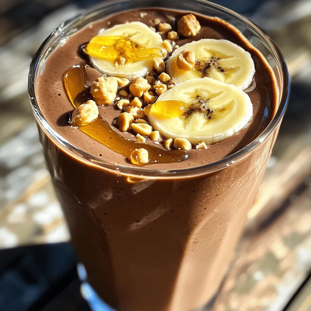 - 1 mittelgroße reife Banane - 2 Esslöffel natürliche Erdnussbutter - 1 Portion Schokoladen-Proteinpulver Die Banane bringt eine natürliche Süße und eine cremige Textur. Sie ist der Star des Smoothies. Die Erdnussbutter fügt gesunde Fette und einen tollen Erdnussgeschmack hinzu. Das Schokoladen-Proteinpulver gibt dem Smoothie den schokoladigen Kick, den wir alle lieben. - 1 Tasse ungesüßte Mandelmilch - 2 Esslöffel griechischer Joghurt Die Mandelmilch sorgt für eine leichte Basis. Sie hat einen milden Geschmack und macht den Smoothie weniger schwer. Der griechische Joghurt macht den Smoothie cremig und erhöht den Proteingehalt. - 1 Esslöffel Kakaopulver - 1 Esslöffel Honig oder Ahornsirup (optional) - Eine Handvoll Eiswürfel Kakaopulver verstärkt den Schokoladengeschmack und macht den Smoothie noch schokoladiger. Honig oder Ahornsirup ist optional, abhängig von deinem Geschmack. Die Eiswürfel sorgen für eine erfrischende Kälte und eine tolle Konsistenz. Diese Zutaten machen deinen High-Protein Peanut Butter Cup Smoothie nicht nur lecker, sondern auch gesund und nahrhaft. Beginne mit der Banane. Du musst sie schälen und in Stücke brechen. Das macht das Mixen einfacher. Lege die Bananenstücke direkt in deinen Mixer. Jetzt ist es Zeit für die anderen Zutaten. Füge die natürliche Erdnussbutter und das Schokoladen-Proteinpulver hinzu. Vergiss die ungesüßte Mandelmilch nicht. Der griechische Joghurt gibt dem Smoothie eine tolle Cremigkeit. Das Kakaopulver sorgt für den schokoladigen Geschmack. Wenn du es süßer magst, füge den Honig oder Ahornsirup hinzu. Zum Schluss kommen die Eiswürfel in den Mixer. Mix die Zutaten bei hoher Geschwindigkeit. Mach das so lange, bis die Mischung schön glatt und cremig ist. Probiere den Smoothie. Wenn du mehr Süße willst, füge nach Bedarf Honig oder Sirup hinzu. Mixe dann nochmal kurz. Gieße den Smoothie in ein gekühltes Glas. Garniere ihn mit Bananenscheiben und zerdrückten Erdnüssen. Das sieht nicht nur gut aus, sondern schmeckt auch super! Um die perfekte Konsistenz für deinen Smoothie zu erreichen, kannst du die Menge an Milch und Eis anpassen. Wenn du deinen Smoothie dicker magst, benutze weniger Milch und mehr Eis. Umgekehrt, wenn du es flüssiger magst, füge mehr Milch hinzu. Experimentiere ein wenig, um deine ideale Textur zu finden. Es gibt zwei Hauptarten von Proteinpulver: pflanzliches und Whey-Protein. Pflanzliches Protein kommt aus Erbsen, Reis oder Hanf. Es ist eine gute Wahl für Veganer. Whey-Protein stammt aus Milch und hat oft einen reicheren Geschmack. Beide Sorten liefern viel Protein, also wähle die, die dir am besten gefällt. Garnierungen machen deinen Smoothie noch schöner. Du kannst Bananenscheiben auf die Oberseite legen. Zerdrückte Erdnüsse geben einen tollen Crunch. Diese einfachen Ergänzungen machen deinen Smoothie nicht nur lecker, sondern auch ansprechend. So wird dein Getränk zum echten Hingucker! {{image_4}} Für diesen Smoothie können Sie verschiedene Milchsorten nutzen. Anstelle von Mandelmilch, probieren Sie Hafermilch oder Sojamilch. Diese geben einen anderen Geschmack. Auch die Süßungsmittel sind variabel. Statt Honig oder Ahornsirup verwenden Sie Agavendicksaft oder Kokosblütenzucker. Diese Optionen sind ebenfalls lecker und gesund. Um den Geschmack zu ändern, fügen Sie Kakao hinzu. Ein Esslöffel Kakaopulver verstärkt den Schokoladengeschmack. Vanilleextrakt ist auch eine gute Wahl. Ein Teelöffel Vanille kann dem Smoothie eine süße Note geben. Experimentieren Sie mit anderen Aromen, wie Zimt oder Muskatnuss, für eine spannende Note. Um den Proteinanteil zu steigern, fügen Sie Quark hinzu. Zwei Esslöffel Quark machen den Smoothie noch cremiger und proteinreicher. Auch andere Proteinquellen sind möglich. Versuchen Sie, Erbsenprotein oder Hanfprotein einzubauen. Diese Optionen sind gesund und geben Energie für den Tag. Du kannst den Smoothie ganz einfach im Kühlschrank aufbewahren. Fülle ihn in ein dicht schließendes Glas oder einen Behälter. So bleibt er frisch. Der Smoothie hält sich bis zu zwei Tage. Achte darauf, ihn gut zu schütteln, bevor du ihn trinkst. Wenn du den Smoothie für später einfrieren möchtest, fülle ihn in Eiswürfelformen oder einen luftdichten Behälter. So hast du immer eine Portion bereit. Um ihn später aufzutauen, lege die Portion einfach in den Kühlschrank über Nacht. Du kannst ihn auch direkt in den Mixer geben und etwas Milch hinzufügen, um ihn wieder cremig zu machen. Frische Zutaten machen den besten Smoothie. Wähle reife Bananen, die süß und weich sind. Lagere die Bananen bei Raumtemperatur, bis sie reif sind. Wenn möglich, kaufe die Erdnussbutter ohne Zucker und Zusatzstoffe. So bleibt der Geschmack natürlich. Achte darauf, frische Mandelmilch und griechischen Joghurt zu wählen. Das sorgt für eine tolle Cremigkeit. Dieser Smoothie hat viel Protein! Mit einem Scoop Schokoladen-Proteinpulver und griechischem Joghurt erhält man etwa 25 Gramm Protein. Das ist super für den Muskelaufbau und die Regeneration. Die Erdnussbutter fügt auch noch einige Gramm hinzu. Zusammen macht das diesen Smoothie zu einem echten Protein-Powerpaket. Ja, du kannst diesen Smoothie im Voraus zubereiten. Er bleibt im Kühlschrank etwa 24 Stunden frisch. Ich empfehle, ihn in einem luftdichten Behälter aufzubewahren. Wenn du ihn später genießen willst, schüttel den Behälter gut durch, bevor du ihn trinkst. Für besten Geschmack mixe ich ihn lieber frisch. So bleibt die Cremigkeit erhalten. Du kannst diesen Smoothie vegan machen! Verwende pflanzliches Proteinpulver und ersetze griechischen Joghurt durch pflanzliche Alternativen wie Soja- oder Kokosjoghurt. Auch die Mandelmilch ist schon vegan. Auf diese Weise bleibt der Smoothie genauso lecker und nahrhaft! Dieser Beitrag erklärt, wie du einen leckeren und proteinreichen Smoothie zubereitest. Du hast gelernt, welche Zutaten du benötigst, wie du sie vorbereitest und mixst. Außerdem haben wir über Lagerung und Variationen gesprochen. Ein guter Smoothie ist einfach und passt zu deinem Geschmack. Nutze die Tipps, um kreativ zu sein, oder halte alles einfach. So nimmst du gesunde Energie in deinen Tag mit. Probiere es aus und finde deine Lieblingsversion!