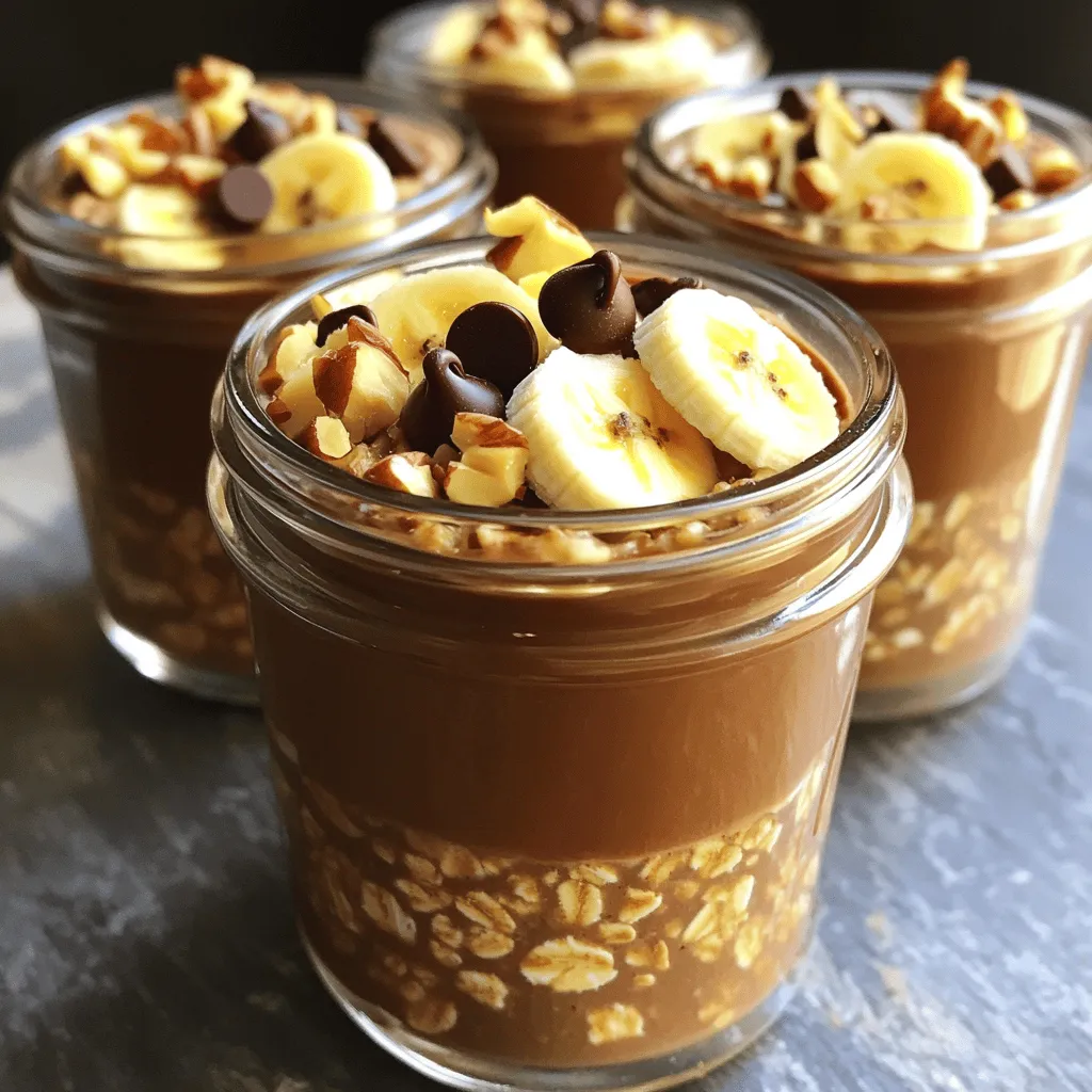 Die Hauptzutaten für diese leckeren Overnight Mocha Haferflocken sind einfach zu finden. Ich benutze: - 1 Tasse Haferflocken - 2 Tassen Mandelmilch - 2 Esslöffel Kakaopulver - 2 Esslöffel Instant-Kaffeekörner - 2 Esslöffel Ahornsirup - 1 Teelöffel Vanilleextrakt - 1/4 Teelöffel Salz Diese Zutaten sorgen für einen köstlichen Schokoladen- und Kaffeegeschmack. Die Haferflocken machen das Gericht gesund und nahrhaft. Mandelmilch gibt einen milden, nussigen Geschmack. Ich liebe es, mit verschiedenen Toppings zu experimentieren. Hier sind einige Ideen: - 1/2 Tasse griechischer Joghurt (für mehr Cremigkeit) - Schokoladenstückchen - Geschnittene Banane - Gehackte Nüsse - Kokosraspel Diese Extras machen die Haferflocken noch besser. Sie fügen Geschmack und Textur hinzu. Wähle frische Zutaten aus. Bei Haferflocken achte auf die Qualität. Bio-Haferflocken sind oft die beste Wahl. Für die Milch kannst du jede Art von Milch verwenden. Achte darauf, dass sie ungesüßt ist, wenn du Zucker reduzieren möchtest. Verwende reines Kakaopulver ohne Zusatzstoffe. Hochwertiger Kaffee bringt den besten Geschmack. Wenn du die besten Zutaten wählst, wird dein Frühstück noch leckerer. Experimentiere mit verschiedenen Varianten, bis du deine Lieblingskombination findest! Die Vorbereitungszeit für die Übernacht Mocha Haferflocken beträgt nur 10 Minuten. Du benötigst folgende Utensilien: - Große Rührschüssel - Messbecher - Esslöffel und Teelöffel - Gläser oder luftdicht verschließbare Behälter - Rührlöffel Zuerst mischst du die trockenen Zutaten in einer großen Schüssel. Gib 1 Tasse Haferflocken, 2 Esslöffel Kakaopulver, 2 Esslöffel Instant-Kaffeekörner und 1/4 Teelöffel Salz hinein. Rühre alles gut um, bis die Zutaten gleichmäßig verteilt sind. Diese Mischung gibt deiner Haferflocken-Mahlzeit den tollen Schokoladen- und Kaffeegeschmack. Jetzt kommen die flüssigen Zutaten. Füge 2 Tassen Mandelmilch, 2 Esslöffel Ahornsirup und 1 Teelöffel Vanilleextrakt hinzu. Rühre alles gut um, bis sich die trockenen Zutaten vollständig auflösen. Wenn du griechischen Joghurt für mehr Cremigkeit magst, füge 1/2 Tasse hinzu. Rühre nochmals gut um, bis die Mischung homogen wird. Nun ist es Zeit, die Mischung in die Gläser zu füllen. Gib die Haferflockenmischung gleichmäßig in die Gläser und lasse etwas Platz oben. So kann sich die Mischung beim Quellen ausdehnen. Verschließe die Gläser gut und stelle sie über Nacht in den Kühlschrank. Lass die Haferflocken mindestens 4 Stunden ziehen. Am nächsten Morgen sind sie perfekt, um genossen zu werden. Rühre die Haferflocken gut durch und füge nach Wunsch Toppings hinzu, wie Schokoladenstückchen oder geschnittene Bananen. Ein häufiger Fehler beim Zubereiten von Overnight Mocha Haferflocken ist, die Haferflocken nicht gut zu mischen. Wenn du die trockenen und feuchten Zutaten nicht gut vermengst, können Klumpen entstehen. Um das zu vermeiden, rühre die Mischung gründlich. Ein weiterer Fehler ist, die Mischung nicht lange genug im Kühlschrank zu lassen. Die Haferflocken brauchen Zeit, um die Flüssigkeit aufzunehmen. Lasse sie mindestens vier Stunden, besser über Nacht, ruhen. So werden sie weich und lecker. Die Mocha-Haferflocken kannst du leicht abwandeln. Möchtest du es süßer? Füge mehr Ahornsirup oder Honig hinzu. Für eine schokoladige Note probiere Schokoladensirup. Hast du keine Lust auf Kaffee? Lass die Instant-Kaffeekörner einfach weg oder ersetze sie durch einen starken Tee. Du kannst auch verschiedene Kakaosorten ausprobieren, um neue Geschmäcker zu entdecken. Wenn du Reste hast, lass sie nicht verfallen! Du kannst alte Früchte wie Äpfel oder Beeren in die Mischung geben. Das gibt einen tollen zusätzlichen Geschmack. Wenn du keine Mandelmilch hast, nimm einfach normale Milch oder eine andere Pflanzenmilch. Auch Kokosmilch ist eine leckere Option. Du kannst die Haferflocken auch mit verschiedenen Nüssen oder Samen toppen, um mehr Crunch zu bekommen. {{image_4}} Für eine vegane Version meiner Mocha Haferflocken kannst du einfach die Milch ersetzen. Almondmilch macht es schon vegan. Außerdem kannst du den griechischen Joghurt weglassen oder durch pflanzlichen Joghurt ersetzen. So bleibt die Cremigkeit erhalten. Wenn du glutenfreie Haferflocken verwendest, kannst du dieses Rezept problemlos anpassen. Achte darauf, dass die Haferflocken als glutenfrei gekennzeichnet sind. So kannst du sicher sein, dass das Rezept für alle geeignet ist. Du kannst die Haferflocken auch süßer oder herzhaft machen. Für süße Variationen füge mehr Ahornsirup oder Honig hinzu. Für herzhafte Optionen kannst du statt Kakaopulver und Kaffee etwas Gemüsebrühe und Gewürze verwenden. Denk an eine Prise Zimt für den süßen Genuss oder frische Kräuter für die herzhafte Variante. Um deine Overnight Mocha Haferflocken frisch zu halten, verwende saubere Gläser oder Behälter. Fülle die Mischung bis zur Hälfte, damit sie Platz zum Ausdehnen hat. Verschließe die Gläser gut, um Luft und Feuchtigkeit fernzuhalten. So bleibt der Geschmack und die Textur optimal. Im Kühlschrank halten sich die Haferflocken bis zu fünf Tage. Achte darauf, sie gut abzudecken. Wenn du sie länger aufbewahren möchtest, ist es besser, sie einzufrieren. Am Morgen kannst du die Portionen einfach herausnehmen und genießen. Für die Gefrierlagerung fülle die Haferflocken in gefriergeeignete Behälter. Lass dabei etwas Platz, da sich die Mischung beim Einfrieren ausdehnt. Du kannst die Gläser bis zu drei Monate im Gefrierfach aufbewahren. Zum Auftauen stelle sie einfach über Nacht in den Kühlschrank. Die Hufties bleiben im Kühlschrank bis zu fünf Tage frisch. Wenn du sie in luftdichten Behältern aufbewahrst, bleibt der Geschmack erhalten. Ein guter Tipp: Mache gleich mehrere Portionen. So hast du leckeres Frühstück für die Woche. Ja, du kannst verschiedene Milchsorten nutzen. Mandelmilch ist toll, aber auch Kuhmilch, Sojamilch oder Hafermilch funktionieren gut. Wähle einfach die Milch, die dir am besten schmeckt oder die du zu Hause hast. Das Rezept bleibt lecker und die Konsistenz bleibt gleich. Um das Rezept für mehr Personen zu machen, verdopple einfach die Zutaten. Wenn du vier Portionen hast, mache acht. Achte darauf, genug Platz in den Gläsern zu lassen. So können die Haferflocken gut quellen und die Flüssigkeit aufnehmen. Ja, das Rezept ist kinderfreundlich! Die Haferflocken sind gesund und schokoladig. Du kannst die Süße anpassen, indem du weniger Ahornsirup hinzufügst. Füge frisches Obst als Topping hinzu. So wird das Frühstück bunt und nahrhaft. Overnight Mocha Haferflocken sind einfach zuzubereiten und sehr lecker. Wir haben die besten Zutaten, eine Schritt-für-Schritt-Anleitung und nützliche Tipps besprochen. Denk daran, die Zutaten deinen Vorlieben anzupassen. Du kannst verschiedene Variationen für jeden Geschmack ausprobieren. Schließlich kannst du sie sicher lagern und lange genießen. Jetzt kannst du deine eigenen Haferflocken herstellen. Viel Spaß beim Ausprobieren!