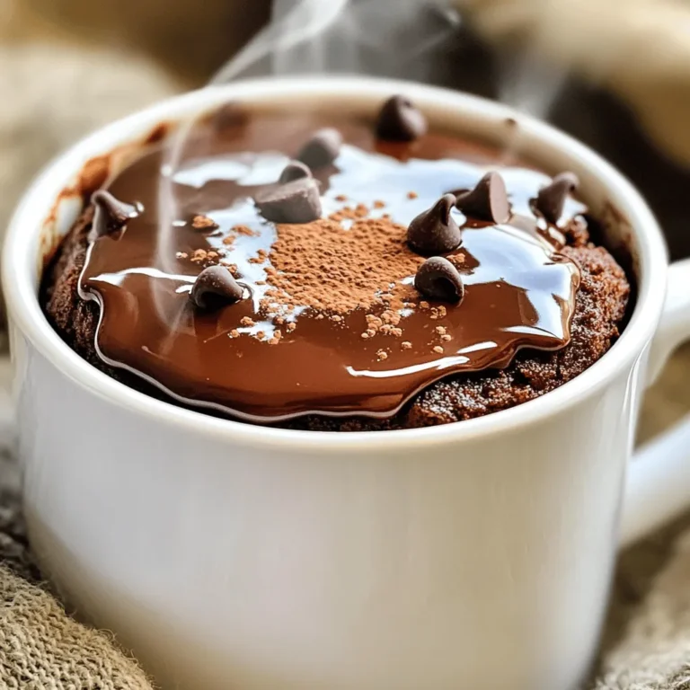 - 4 Esslöffel Weizenmehl - 1/4 Teelöffel Backpulver - 2 Esslöffel ungesüßtes Kakaopulver - 3 Esslöffel Zucker - 1/8 Teelöffel Salz - 3 Esslöffel Milch (tierisch oder pflanzlich) - 2 Esslöffel Erdnussbutter - 1 Esslöffel Pflanzenöl - 1/4 Teelöffel Vanilleextrakt - Optional: Schokoladenstückchen für zusätzliche Köstlichkeit Wählen Sie frische Zutaten für den besten Geschmack. Achten Sie auf die Qualität des Kakaopulvers. Ungesüßtes Kakaopulver bringt den Schokoladengeschmack am besten zur Geltung. Nutzen Sie natürliche Erdnussbutter ohne Zusatzstoffe. Dies sorgt für einen reinen Erdnussgeschmack. Bei der Milch können Sie jede Art verwenden. Tierische oder pflanzliche Milch funktioniert gut. Wenn Sie Schokoladenstückchen hinzufügen, wählen Sie hochwertige. Dunkle Schokolade gibt dem Kuchen einen tollen Kick. Um den Tassenkuchen gesünder zu machen, können Sie einige Zutaten ersetzen. Ersetzen Sie Weizenmehl durch Mandelmehl oder Hafermehl. Dies macht den Kuchen glutenfrei. Statt Zucker können Sie Honig oder Ahornsirup nutzen. Diese Optionen fügen zusätzlichen Geschmack hinzu. Verwenden Sie griechischen Joghurt anstelle von Milch. Das macht den Kuchen cremiger und erhöht den Proteingehalt. Für eine kalorienärmere Variante können Sie Erdnussbutter durch Mandelbutter ersetzen. So bleibt der Geschmack, aber die Kalorien sinken. Um den Teig für den Schokoladen-Erdnussbutter-Tassenkuchen zuzubereiten, brauchst du eine mikrowellengeeignete Tasse. Gib zunächst 4 Esslöffel Weizenmehl, 1/4 Teelöffel Backpulver, 2 Esslöffel ungesüßtes Kakaopulver, 3 Esslöffel Zucker und 1/8 Teelöffel Salz in die Tasse. Mische alles gut, bis es keine Klumpen mehr gibt. Füge dann 3 Esslöffel Milch, 2 Esslöffel Erdnussbutter, 1 Esslöffel Pflanzenöl und 1/4 Teelöffel Vanilleextrakt hinzu. Rühre die Mischung, bis sie glatt ist. Wenn du magst, kannst du auch einige Schokoladenstückchen unterrühren. Diese machen den Kuchen noch schokoladiger und leckerer. Jetzt kommt der spannende Teil! Stelle die Tasse in die Mikrowelle und erhitze den Kuchen für 1 Minute und 30 Sekunden auf hoher Stufe. Die Kochzeit kann je nach Mikrowelle variieren. Überprüfe den Kuchen, bis er aufgegangen ist und die Mitte fest aussieht. Achte darauf, ihn nicht zu lange zu garen, sonst wird er trocken. Lass den Tassenkuchen nach dem Garen eine Minute abkühlen. Das macht ihn angenehmer zum Essen. Wenn du etwas mehr Geschmack willst, kannst du ihn mit einem weiteren Klecks Erdnussbutter oder einer Kugel Eiscreme servieren. Der Schokoladen-Erdnussbutter-Tassenkuchen sieht in der Tasse toll aus. Du kannst ihn direkt so servieren. Eine Prise Kakaopulver obenauf macht ihn noch ansprechender. Wenn du magst, füge einen Schokoladenguss hinzu. Das gibt dem Kuchen einen tollen visuellen Akzent und macht ihn noch köstlicher. Genieße deinen Tassenkuchen warm aus der Mikrowelle. Er ist perfekt für einen schnellen Snack oder ein süßes Dessert! Um deinen Schokoladen-Erdnussbutter-Tassenkuchen perfekt zuzubereiten, vermeide einige häufige Fehler. Zuerst, verwende die richtigen Maße. Zu viel Mehl macht den Kuchen trocken. Zu wenig Backpulver lässt ihn nicht aufgehen. Stelle sicher, alles gut zu vermischen. Klumpen können den Teig ungleichmäßig machen. Wenn du die Mikrowelle nutzt, achte auf die Zeit. Überkoche den Kuchen nicht, sonst wird er gummiartig. Um den besten Tassenkuchen zu zaubern, halte dich genau an das Rezept. Beginne mit den trockenen Zutaten. Mische sie gut, bevor du die feuchten hinzufügst. Für einen besonders schokoladigen Geschmack, füge Schokoladenstückchen hinzu. Diese schmelzen schön und machen den Kuchen saftig. Achte darauf, die Tasse nur zur Hälfte zu füllen. Der Kuchen wird beim Kochen aufgehen. Lass ihn nach dem Kochen kurz abkühlen, damit er nicht zu heiß ist. Du kannst diesen Tassenkuchen leicht anpassen. Für einen nussigen Geschmack, füge gehackte Nüsse hinzu. Wenn du es fruchtig magst, probiere Bananen oder Himbeeren. Für eine glutenfreie Option, ersetze das Weizenmehl durch Mandelmehl oder glutenfreies Mehl. Du kannst auch Erdnussbutter durch Mandel- oder Cashewbutter ersetzen. Diese Ideen machen deinen Tassenkuchen noch spannender und leckerer! {{image_4}} Um einen glutenfreien Schokoladen-Erdnussbutter-Tassenkuchen zu machen, ersetzen Sie das Weizenmehl. Verwenden Sie einfach eine glutenfreie Mehlmischung. Diese Mischung sorgt für eine ähnliche Textur. Achten Sie darauf, dass die Mischung auch Backpulver enthält. So bleibt der Kuchen schön fluffig. Für eine vegane Version ändern Sie einige Zutaten. Ersetzen Sie die Milch durch Pflanzenmilch, wie Mandel- oder Hafermilch. Verwenden Sie auch eine pflanzliche Erdnussbutter. Sicherstellen, dass der Zucker vegan ist, ohne tierische Produkte. So bleibt der Geschmack toll und die Zutaten sind tierfreundlich. Sie können dem Tassenkuchen mehr Geschmack geben. Fügen Sie Nüsse wie Walnüsse oder Mandeln hinzu. Diese geben einen tollen Crunch. Auch frische Früchte, wie Bananen oder Himbeeren, passen gut. Diese Variationen machen den Kuchen noch leckerer und gesünder. Mixen Sie die Zusätze direkt in den Teig, bevor Sie ihn in die Mikrowelle stellen. Um deinen Schokoladen-Erdnussbutter-Tassenkuchen richtig zu lagern, lasse ihn zuerst abkühlen. Danach decke die Tasse mit Frischhaltefolie oder einem Deckel ab. So bleibt der Kuchen frisch und saftig. Wenn du keinen Deckel hast, kannst du auch einen Teller verwenden. Im Kühlschrank hält sich der Tassenkuchen etwa 2 bis 3 Tage. Achte darauf, dass er gut abgedeckt ist. So verhindert man, dass er austrocknet oder Gerüche aufnimmt. Wenn du ihn länger aufbewahren möchtest, kann das Einfrieren eine gute Option sein. Wenn du deinen Tassenkuchen aufwärmen willst, stelle ihn einfach für 20 bis 30 Sekunden in die Mikrowelle. Achte darauf, dass du ihn im Auge behältst. Er kann schnell warm werden. Du kannst auch einen kleinen Löffel Milch hinzufügen, um ihn saftig zu halten. So wird der Kuchen wieder fast wie frisch gebacken! Die Zubereitung dauert nur fünf Minuten. Die Mikrowelle braucht etwa eineinhalb Minuten, um den Tassenkuchen zu backen. Das ist schnell und einfach! Sie können diesen Kuchen in weniger als zehn Minuten genießen. Perfekt für einen süßen Snack oder ein schnelles Dessert. Ja, das ist möglich! Sie können den Tassenkuchen auch im Ofen backen. Heizen Sie den Ofen auf 180 Grad Celsius vor. Gießen Sie den Teig in eine kleine, ofenfeste Form. Backen Sie den Kuchen etwa 15 bis 20 Minuten, bis er fest ist. Überprüfen Sie mit einem Zahnstocher, ob der Kuchen durch ist. Es gibt viele leckere Ergänzungen! Hier sind einige Ideen: - Eine Kugel Vanilleeis - Ein Klecks Sahne - Zusätzliche Schokoladenstückchen - Geschnittene Bananen - Gehackte Erdnüsse für den Crunch Diese Extras machen den Tassenkuchen noch besser und geben ihm neuen Geschmack. Experimentieren Sie und finden Sie Ihre Lieblingskombination! Der Schokoladen-Erdnussbutter-Tassenkuchen ist einfach und lecker. Wir haben die besten Zutaten, Zubereitungsschritte und Tipps besprochen. Die Variationen machen das Rezept noch spannender. Achten Sie darauf, häufige Fehler zu vermeiden, um perfekte Ergebnisse zu erzielen. Lagern Sie Reste richtig, um den Kuchen frisch zu halten. Mit diesen Tipps gelingt Ihr Tassenkuchen immer. Nutzen Sie diese Anleitung und genießen Sie jeden Bissen!