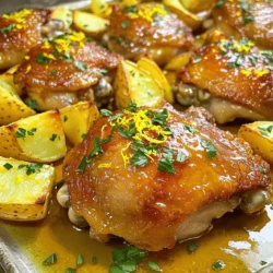 - 4 Hähnchenkeulen mit Knochen und Haut - 4 mittlere Yukon Gold Kartoffeln, in Wedges geschnitten - 60 ml Olivenöl - Saft von 2 Zitronen (Zesten aufbewahren) - 4 Zehen Knoblauch, fein gehackt - 1 Teelöffel getrockneter Oregano - 1 Teelöffel getrockneter Thymian - Salz und Pfeffer nach Geschmack - Frische Petersilie, gehackt (zum Garnieren) Für dieses Gericht brauchst du frische Zutaten. Die Hähnchenkeulen bringen viel Geschmack. Sie sind zart und saftig. Yukon Gold Kartoffeln sind perfekt, da sie die richtige Textur haben. Olivenöl macht das Gericht reichhaltig. Der Saft und die Zesten der Zitronen geben einen frischen Kick. Knoblauch sorgt für ein tolles Aroma. Die Kräuter wie Oregano und Thymian sind wichtig. Sie fügen einen herzhaften Geschmack hinzu. Salz und Pfeffer runden das Ganze ab. Vergiss nicht, frische Petersilie zum Garnieren zu verwenden. Sie gibt Farbe und Frische. Bereite alles gut vor, damit das Kochen einfach und schnell geht. Um das Hähnchen perfekt vorzubereiten, beginne mit der Marinade. - Mische in einer kleinen Schüssel: - 60 ml Olivenöl - Saft von 2 Zitronen - Zitronenzesten - 4 fein gehackte Knoblauchzehen - 1 Teelöffel getrockneter Oregano - 1 Teelöffel getrockneter Thymian - Salz und Pfeffer nach Geschmack Diese Mischung verleiht dem Hähnchen ein tolles Aroma. Gib nun die Hähnchenkeulen in eine große Schüssel oder Plastiktüte. Gieße die Hälfte der Marinade über das Hähnchen. Stelle sicher, dass das Hähnchen gut bedeckt ist. Lass es mindestens 30 Minuten marinieren. Für den besten Geschmack, marinieren über Nacht im Kühlschrank. Jetzt ist es Zeit für die Kartoffeln. - Schneide 4 mittlere Yukon Gold Kartoffeln in Wedges. - In einer anderen Schüssel vermenge die Kartoffelwedges mit der restlichen Marinade. Achte darauf, dass die Kartoffeln gleichmäßig bedeckt sind. So nehmen sie den köstlichen Geschmack auf. Heize den Ofen vor. - Stelle die Temperatur auf 220°C ein. Bereite ein großes Backblech vor. Lege es mit Backpapier oder Aluminiumfolie aus. - Ordne die marinierten Hähnchenkeulen auf einer Seite des Backblechs an. - Lege die gewürzten Kartoffeln auf die andere Seite. Backe das Ganze für etwa 35-40 Minuten. Überprüfe die Innentemperatur des Hähnchens. Sie sollte 74°C betragen. Die Kartoffeln sollten goldbraun und knusprig sein. Wenn du eine extra knusprige Haut magst, stelle das Blech für 2-3 Minuten unter den Grill. Nach dem Backen, lasse das Blech einige Minuten ruhen. Serviere das Gericht heiß. - Über Nacht marinieren: Wenn Sie das Hähnchen über Nacht marinieren, wird es saftiger und geschmackvoller. Die Aromen ziehen tiefer ein. Planen Sie einfach etwas Zeit ein, um das Gericht vorzubereiten. - Alternativen zur Marinade: Wenn Sie keine Zeit haben, können Sie eine schnelle Marinade aus Zitronensaft und Olivenöl verwenden. Fügen Sie einfach Gewürze hinzu, die Sie mögen. So sparen Sie Zeit und erhalten trotzdem guten Geschmack. - Grillfunktion verwenden: Um die Haut besonders knusprig zu machen, können Sie die Grillfunktion Ihres Ofens nutzen. Legen Sie das Hähnchen für die letzten Minuten unter den Grill. Beobachten Sie es gut, damit es nicht verbrennt. - Temperaturüberprüfung: Stellen Sie sicher, dass das Hähnchen eine Innentemperatur von 74°C erreicht. Nutzen Sie ein Fleischthermometer, um sicher zu sein. So bleibt das Hähnchen saftig und gut gegart. - Anrichten und Garnieren: Servieren Sie das Hähnchen und die Kartoffeln auf einem großen Teller. Träufeln Sie die Säfte vom Backblech darüber. Bestreuen Sie das Gericht mit frischer Petersilie für Farb- und Geschmackskontrast. - Serviervorschläge: Kombinieren Sie das Gericht mit einem frischen Salat oder Brot. So machen Sie das Essen noch vielfältiger und schmackhafter. {{image_4}} Geeignet sind viele Gemüsesorten. Zucchini, Paprika und Karotten passen gut. Auch rote Zwiebeln bringen einen schönen Geschmack. Schneiden Sie das Gemüse in gleich große Stücke. So garen sie gleichmäßig. Die Garzeit kann sich ändern. Wenn Sie Gemüse hinzufügen, beachten Sie: Zucchini braucht weniger Zeit als Karotten. Fügen Sie das Gemüse in der letzten 15 Minuten der Garzeit hinzu. So bleibt es knackig und frisch. Probieren Sie alternative Kräuter aus. Rosmarin und Basilikum geben einen anderen Geschmack. Sie können auch etwas Kreuzkümmel oder Paprikapulver hinzufügen. Diese Gewürze haben einen tollen Effekt auf das Gericht. Andere Geschmacksrichtungen sind ebenfalls möglich. Fügen Sie etwas Honig oder Senf zur Marinade hinzu. Diese Zutaten verleihen dem Gericht eine süßliche Note. Experimentieren Sie und finden Sie Ihren Favoriten. Um eine vegane Variante zu machen, verwenden Sie Hähnchenersatz. Produkte aus Tofu oder Tempeh sind gute Optionen. Marinieren Sie diese wie das Hähnchen. Für Kartoffelvariationen können Sie Süßkartoffeln verwenden. Sie bringen eine süßere Note ins Gericht. Schneiden Sie sie ebenfalls in Wedges. So erhalten Sie eine schöne Mischung aus Geschmäckern. Um die Reste von deinem leckeren Gericht zu lagern, solltest du sie in den Kühlschrank stellen. Du kannst das Hähnchen und die Kartoffeln in einem luftdichten Behälter aufbewahren. So bleiben sie frisch. - Haltbarkeit: Im Kühlschrank hält sich das Gericht etwa 3 bis 4 Tage. Achte darauf, dass du es gut verschließt, um Gerüche zu vermeiden. Wenn du die Reste aufwärmen möchtest, gibt es einige gute Methoden. Eine der besten ist, das Gericht im Ofen zu erwärmen. So bleibt alles schön knusprig. - Beste Methoden zum Aufwärmen: Heize deinen Ofen auf 180 °C vor. Lege das Hähnchen und die Kartoffeln auf ein Backblech. Erwärme sie für etwa 15 bis 20 Minuten. - Vermeidung von Austrocknung: Um Austrocknung zu vermeiden, kannst du ein wenig Wasser oder Brühe auf das Blech geben. Das hilft, die Feuchtigkeit zu halten. So bleibt dein Gericht saftig und lecker. Das Hähnchen sollte mindestens 30 Minuten marinieren. Für mehr Geschmack empfehle ich, es über Nacht im Kühlschrank marinieren zu lassen. So zieht die Marinade besser ein. Wenn Sie wenig Zeit haben, ist auch eine kurze Marinierzeit okay. Ja, Sie können gefrorenes Hähnchen verwenden. Achten Sie darauf, es zuerst vollständig aufzutauen. Am besten tauen Sie es über Nacht im Kühlschrank auf. So bleibt das Fleisch saftig und zart. Kochen Sie gefrorenes Hähnchen nicht direkt, da dies die Garzeit verlängert und die Qualität beeinträchtigen kann. Zu diesem Gericht passen viele Beilagen gut. Hier sind einige Vorschläge: - Ein frischer griechischer Salat mit Tomaten, Gurken und Feta - Gedämpfter Brokkoli oder grüne Bohnen für einen gesunden Touch - Ein einfaches Fladenbrot, um die Säfte aufzusaugen - Reis oder Quinoa für eine sättigende Option Diese Beilagen ergänzen das Hähnchen und die Kartoffeln wunderbar. Zusammenfassend habe ich das Rezept für Hähnchenkeulen und Yukon Gold Kartoffeln erklärt. Die Zutaten, die Vorbereitung und die Tipps sorgen für ein schmackhaftes Gericht. Denke daran, die Marinade gut einwirken zu lassen. Du kannst auch das Gemüse oder die Gewürze variieren. Bei der Präsentation helfen einfache Tricks. Fragen wie die Marinierdauer oder Aufwärmmethoden sind ebenfalls wichtig. Mit diesen Informationen kannst du ein tolles Essen zaubern. Mach es einfach nach, und genieße dein Gericht!