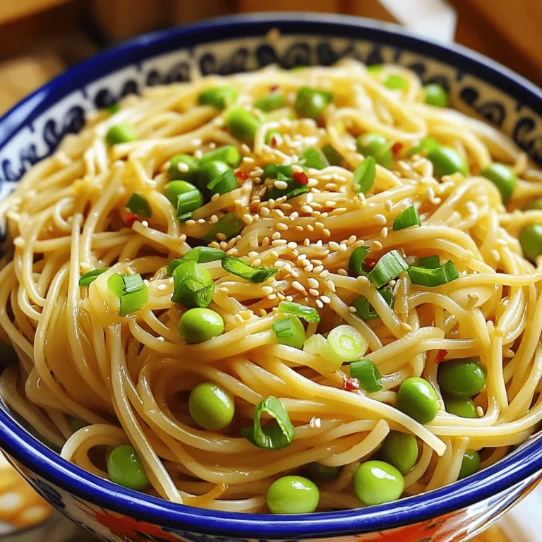 Um die Minute Sesam-Knoblauch Edamame-Nudeln zuzubereiten, benötigst du: - 225 g Edamame-Nudeln - 240 g geschälte Edamame (gekocht und abgekühlt) - 3 Esslöffel Sesamöl - 3 Knoblauchzehen, fein gehackt - 2 Esslöffel Sojasauce (oder Tamari für eine glutenfreie Variante) - 1 Esslöffel Reisessig - 1 Esslöffel Honig oder Agavensirup - 2 Frühlingszwiebeln, fein gehackt - 1 Esslöffel Sesamkörner - Salz und Pfeffer nach Geschmack - Optional: Rote Pfefferflocken für etwas Schärfe Falls du Allergien hast, gibt es einfache Alternativen. Verwende Tamari statt Sojasauce für glutenfreie Nudeln. Agavensirup kann anstelle von Honig genutzt werden, um das Rezept vegan zu machen. Wenn du keine Edamame magst, probiere grüne Erbsen oder Brokkoli. Diese Optionen bieten guten Geschmack und Textur. Wähle frische Zutaten für den besten Geschmack. Achte auf die Farbe der Edamame. Sie sollten hellgrün sein und fest anfühlen. Der Knoblauch sollte fest und trocken sein. Überprüfe die Frühlingszwiebeln. Sie sollten knusprig und knackig sein. Achte darauf, dass die Sesamkörner frisch sind. Rieche daran, um sicherzustellen, dass sie nicht ranzig sind. Frische Zutaten machen deine Nudeln noch besser! Um die Edamame-Nudeln vorzubereiten, bringe einen Topf mit Wasser zum Kochen. Achte darauf, dass das Wasser sprudelnd kocht. Füge dann die Edamame-Nudeln hinzu. Koche sie für 3 bis 5 Minuten, bis sie al dente sind. Nach dem Kochen gieße die Nudeln ab. Spüle sie mit kaltem Wasser ab, um das Kochen zu stoppen. Stelle sie danach beiseite. Für die Knoblauchsoße erhitze 3 Esslöffel Sesamöl in einer großen Pfanne oder einem Wok. Stelle die Hitze auf mittel. Füge 3 fein gehackte Knoblauchzehen hinzu. Brate den Knoblauch für etwa 1 bis 2 Minuten an. Achte darauf, dass er nicht verbrennt. Der Knoblauch sollte aromatisch sein, aber leicht goldbraun. Jetzt kommen die Soßen-Zutaten in die Pfanne. Rühre 2 Esslöffel Sojasauce, 1 Esslöffel Reisessig und 1 Esslöffel Honig oder Agavensirup ein. Mische alles gut und lasse es 1 Minute köcheln. Füge dann die gekochten Nudeln und 240 g geschälte Edamame hinzu. Mische alles gründlich, bis die Nudeln gleichmäßig mit der Soße bedeckt sind. Koche für 2 bis 3 Minuten, bis alles heiß ist. Zum Schluss füge 2 fein gehackte Frühlingszwiebeln und 1 Esslöffel Sesamkörner hinzu. Schmecke mit Salz und Pfeffer ab. Optional kannst du rote Pfefferflocken für mehr Schärfe verwenden. Um die perfekten Edamame-Nudeln zu kochen, bringe einen großen Topf mit Wasser zum Kochen. Ich empfehle, die Nudeln für 3-5 Minuten zu kochen. Das hängt von der Marke ab, also schau auf die Verpackung. Nach dem Kochen gieße die Nudeln ab. Spüle sie dann mit kaltem Wasser ab. So stoppst du den Kochprozess. Lasse sie beiseite, bis du die Soße machst. Um den Geschmack der Nudeln zu verbessern, kannst du frischen Ingwer hinzufügen. Reibe etwa einen Teelöffel und mische ihn mit der Knoblauchsoße. Ein Spritzer Limettensaft bringt Frische. Du kannst auch mehr Sojasauce oder Honig nach Geschmack hinzufügen. Wenn du es schärfer magst, streue rote Pfefferflocken darüber. Frische Kräuter wie Koriander oder Basilikum machen den Geschmack lebendig. Ein Wok ist ideal für die Zubereitung dieser Nudeln. Er verteilt die Hitze gleichmäßig und sorgt für ein schnelles Anbraten. Verwende eine große Pfanne, wenn du keinen Wok hast. Ein Holzlöffel hilft dir, die Zutaten gut zu vermengen. Ein Sieb ist nützlich, um die Nudeln abzugießen. Halte immer ein scharfes Kochmesser bereit, um den Knoblauch und die Frühlingszwiebeln schnell zu hacken. {{image_4}} Du kannst die Edamame-Nudeln einfach vegetarisch oder vegan zubereiten. Verwende Sojasauce oder Tamari. Diese sind beide vegan. Statt Honig nimmst du einfach Agavensirup. Das Rezept bleibt lecker und gesund. Wenn du mehr Geschmack willst, füge frisches Gemüse hinzu. Paprika, Karotten oder Brokkoli passen gut. Du kannst auch Tofu für mehr Protein hinzufügen. Rühre ihn einfach in die Pfanne, wenn du die Nudeln hinzufügst. Ein Spritzer Limettensaft bringt Frische. Für Glutenempfindliche gibt es glutenfreie Nudeln. Achte darauf, glutenfreie Sojasauce zu verwenden. Menschen mit Nussallergien sollten das Sesamöl durch Sonnenblumenöl ersetzen. So bleibt das Gericht für alle genießbar. Um die Edamame-Nudeln frisch zu halten, lege sie in einen luftdichten Behälter. Achte darauf, dass die Nudeln abgekühlt sind, bevor du sie lagerst. So vermeidest du, dass sie matschig werden. Du kannst die Nudeln auch in Frischhaltefolie einwickeln. Um die Nudeln wieder zu erwärmen, benutze eine Pfanne oder Mikrowelle. In der Pfanne erhitze etwas Sesamöl und füge die Nudeln hinzu. Rühre sie gut um, bis sie heiß sind. In der Mikrowelle kannst du die Nudeln in einer Schüssel mit einem feuchten Tuch abdecken und für 1-2 Minuten erhitzen. Im Kühlschrank halten sich die Nudeln bis zu drei Tage. Stelle sicher, dass sie gut verpackt sind. Im Gefrierschrank kannst du die Nudeln bis zu zwei Monate aufbewahren. Achte darauf, sie in einem gefriergeeigneten Behälter zu lagern. So bleiben sie frisch und lecker. Die Zubereitung der Edamame-Nudeln dauert insgesamt etwa 10 bis 15 Minuten. Du bringst zuerst Wasser zum Kochen und kochst die Nudeln für 3 bis 5 Minuten. Dann bereitest du die Knoblauchsoße in einer Pfanne vor. Alles zusammen dauert nicht lange, also ist es perfekt für ein schnelles Abendessen. Ja, du kannst andere Nudelsorten verwenden. Reisnudeln oder Vollkornnudeln sind gute Alternativen. Achte darauf, die Kochzeit entsprechend anzupassen. Jede Nudelsorte hat ihre eigenen Garzeiten, also schau auf die Verpackung. Das Rezept bleibt lecker, egal welche Nudeln du wählst. Ja, das Rezept kann glutenfrei sein. Verwende einfach Tamari anstelle von Sojasauce. Achte darauf, dass auch die Nudeln glutenfrei sind. Viele Marken bieten jetzt glutenfreie Edamame-Nudeln an. So kannst du dieses Gericht genießen, auch wenn du Gluten vermeidest. Die Zubereitung von Edamame-Nudeln ist einfach und macht Spaß. Wir haben die benötigten Zutaten aufgelistet, Tipps zur Auswahl frischer Produkte gegeben und Variationen präsentiert. Du hast auch gelernt, wie du deine Nudeln richtig lagerst und aufwärmst. Denke daran, die Knoblauchsoße nach deinem Geschmack anzupassen. Mit diesen einfachen Schritten und Tipps kannst du schnell leckere Gerichte zubereiten. Probiere es aus! Es ist gesund und köstlich!