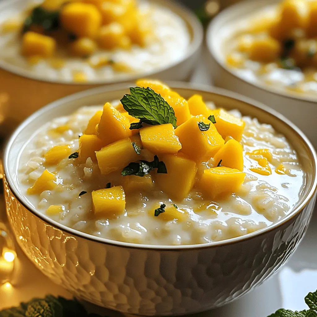 Für deinen Mango-Kokos-Reispudding brauchst du einige einfache Zutaten. Hier ist die Liste: - 1 Tasse Arborio-Reis - 2 Tassen Kokosmilch - 1 Tasse Mandelmilch (oder jede andere Milch nach Wahl) - 1/2 Tasse Zucker (oder Süßungsmittel nach Wahl) - 1 reife Mango, gewürfelt - 1 Teelöffel Vanilleextrakt - 1/4 Teelöffel Salz - 1/2 Teelöffel gemahlener Zimt - Frische Minzblätter zur Garnitur (optional) Arborio-Reis ist wichtig, weil er die richtige Cremigkeit bietet. Kokosmilch und Mandelmilch geben dem Pudding einen reichen Geschmack. Der Zucker sorgt für Süße und die Mango bringt Fruchtigkeit. Wenn du spezielle Diäten berücksichtigst, gibt es einige einfache Alternativen. Du kannst den Arborio-Reis durch eine glutenfreie Reisart ersetzen. Anstelle von Zucker kannst du Honig oder ein anderes Süßungsmittel verwenden. Für eine vegane Option kannst du einfach alle Milchsorten durch pflanzliche Alternativen ersetzen. Die Zutaten sind wichtig für den Geschmack des Puddings. Kokosmilch verleiht ein tropisches Aroma. Die Mango bringt Frische und Süße. Vanilleextrakt fügt eine warme Note hinzu. Zimt rundet das Ganze ab und sorgt für ein gemütliches Gefühl. Jede Zutat trägt dazu bei, dass der Pudding lecker und einzigartig schmeckt. Um Mango-Kokos-Reispudding zuzubereiten, benötigen wir ein paar einfache Schritte. Zuerst sammeln wir alle Zutaten. Du brauchst Arborio-Reis, Kokosmilch, Mandelmilch, Zucker, Vanilleextrakt, Salz, Zimt und eine reife Mango. Mischt alles in einem mittelgroßen Kochtopf. Das ist wichtig, um die Aromen gut zu verbinden. Vergiss nicht, auch die Mango zu würfeln! Behalte einige Stücke für die Garnitur. Jetzt kommt der spannende Teil! Stelle den Kochtopf auf mittlere Hitze. Rühre die Mischung regelmäßig um, damit nichts anbrennt. Wenn die Mischung anfängt zu kochen, reduziere die Hitze. Lass den Pudding für 25 bis 30 Minuten köcheln. Rühre oft um, damit der Reis weich wird. Der Pudding sollte cremig sein, aber nicht zu flüssig. Wenn der Pudding fertig ist, nimm ihn vom Herd. Lass ihn ein wenig abkühlen. Jetzt kannst du die gewürfelte Mango vorsichtig unterheben. Fülle den Pudding in Schalen oder Tassen. Stelle die Portionen für mindestens eine Stunde in den Kühlschrank. So wird der Pudding fest und kühl. Vor dem Servieren kannst du den Pudding mit frischen Minzblättern und den restlichen Mango-Würfeln garnieren. Das sieht nicht nur schön aus, sondern schmeckt auch toll! Um die perfekte Konsistenz zu erreichen, nutzen Sie Arborio-Reis. Dieser Reis hat einen hohen Stärkegehalt. Kochen Sie die Mischung langsam und rühren Sie oft. So wird der Pudding schön cremig. Lassen Sie ihn nicht zu lange kochen. Überprüfen Sie regelmäßig die Textur. Wenn der Reis zart ist, ist der Pudding bereit. Ein häufiger Fehler ist, die Hitze zu hoch einzustellen. Diese hohe Hitze kann den Reis anbrennen. Rühren Sie auch nicht zu selten. Das kann dazu führen, dass der Pudding am Boden klebt. Ein weiterer Fehler ist, die Mango zu früh hinzuzufügen. Warten Sie, bis der Pudding etwas abgekühlt ist, bevor Sie die Mango unterheben. So bleibt die Frucht frisch und lecker. Garnituren machen den Pudding noch besser. Frische Minzblätter bringen eine schöne Farbe und Frische. Eine Prise Zimt auf der Oberseite gibt einen tollen Geschmack. Sie können auch geröstete Kokosnussflocken verwenden. Diese Flocken sorgen für einen knusprigen Biss. Ein Löffel Joghurt kann ebenfalls eine cremige Note hinzufügen. {{image_4}} Mango ist köstlich, aber du kannst auch andere Früchte verwenden. Ananas passt gut und bringt einen tropischen Geschmack. Bananen geben eine süße Note und machen den Pudding cremig. Kirschen oder Beeren fügen eine frische Säure hinzu. Probiere verschiedene Kombinationen aus, um deinen Favoriten zu finden! Wenn du eine vegane Variante möchtest, ersetze die Milch mit pflanzlicher Milch. Mandelmilch oder Hafermilch sind gute Alternativen. Für eine zuckerfreie Option kannst du Süßstoffe wie Stevia oder Erythrit verwenden. Diese Optionen machen den Pudding genauso lecker, aber gesünder. Zimt ist großartig, aber es gibt viele andere Gewürze, die du hinzufügen kannst. Kardamom bringt einen exotischen Geschmack. Muskatnuss fügt Wärme hinzu und passt gut zur Kokosmilch. Experimentiere mit verschiedenen Gewürzen, um neue Geschmacksrichtungen zu entdecken! Um Mango-Kokos-Reispudding frisch zu halten, fülle ihn in luftdichte Behälter. Diese Behälter schützen den Pudding vor Luft und Gerüchen. Achte darauf, den Pudding vollständig abkühlen zu lassen, bevor du ihn lagerst. So bleibt die Konsistenz optimal. Im Kühlschrank hält sich Mango-Kokos-Reispudding bis zu fünf Tage. Stelle sicher, dass der Behälter gut verschlossen ist. Überprüfe den Pudding vor dem Essen auf Veränderungen im Geruch oder Aussehen. Wenn er seltsam riecht, wirf ihn weg. Du kannst Mango-Kokos-Reispudding auch einfrieren. Teile ihn in Portionen auf und fülle diese in gefriergeeignete Behälter. Der Pudding bleibt bis zu drei Monate frisch. Zum Auftauen stelle ihn über Nacht in den Kühlschrank. Rühre ihn gut um, bevor du ihn servierst, um die Cremigkeit zurückzugewinnen. Ja, du kannst den Pudding im Voraus machen. Bereite ihn einfach einen Tag vorher zu. Stelle ihn nach dem Kochen in den Kühlschrank. So hat er genug Zeit, um fest zu werden. Er bleibt frisch und lecker. Es gibt viele Wege, um diesen Pudding interessanter zu machen. Du kannst verschiedene Früchte hinzufügen, wie Ananas oder Beeren. Eine Prise gerösteter Kokosnuss gibt extra Crunch. Auch etwas Limettensaft kann den Geschmack heben. Experimentiere mit Gewürzen wie Muskat oder Kardamom. Ja, dieser Pudding ist perfekt für Kinder. Er ist cremig und süß. Die Mango macht ihn bunt und einladend. Achte darauf, den Zuckergehalt zu kontrollieren, wenn du ihn für kleine Kinder machst. Dieser Pudding ist gesund und macht Spaß zu essen. Mango-Kokos-Reispudding ist eine einfache und leckere Süßspeise. Wir haben die Hauptzutaten und Alternativen für jede Diät besprochen. Außerdem habe ich dir die Schritte für die Zubereitung klar erklärt. Nützliche Tipps helfen dir, Fehler zu vermeiden und die perfekte Konsistenz zu erreichen. Mit Variationen kannst du das Rezept anpassen, und ich habe auch Informationen zur Lagerung gegeben. Ich hoffe, du fühlst dich jetzt bereit, diesen köstlichen Pudding zu machen!