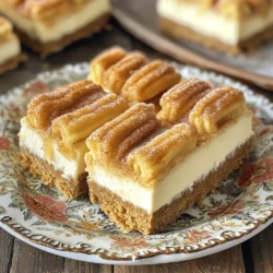 - 1 ½ Tassen Graham-Cracker-Brösel - ½ Tasse ungesalzene Butter, geschmolzen - ¼ Tasse Kristalzucker Für den Boden mischst du die Graham-Cracker-Brösel mit der geschmolzenen Butter und dem Zucker. Diese Mischung gibt deinem Dessert eine knusprige Basis. Drücke sie fest in die Backform. So entsteht ein stabiler Boden. - 450 g Frischkäse, weich - ½ Tasse Kristalzucker - 1 Teelöffel Vanilleextrakt - 2 große Eier - 1 Teelöffel Zimt Die Käsekuchen-Schicht ist das Herzstück der Bars. Schlage den weichen Frischkäse mit Zucker cremig. Dann füge den Vanilleextrakt hinzu. Die Eier kommen nacheinander dazu. Rühre den Zimt unter, um Geschmack zu geben. Die Mischung sollte schön glatt sein. - ¼ Tasse ungesalzene Butter, geschmolzen - ½ Tasse Kristalzucker - 1 Teelöffel Zimt Das Churro-Topping macht die Bars besonders lecker. Mische die geschmolzene Butter mit Zucker und Zimt. Dieses Topping wird nach dem Backen auf die Käsekuchen-Schicht gegeben. Es sorgt für eine süße, würzige Kruste. Heize deinen Ofen auf 160°C (325°F) vor. Das ist wichtig für die richtige Konsistenz. Lege eine 20x20 cm (8x8 Zoll) Backform mit Backpapier aus. Lass etwas Papier über den Rand hängen. Das hilft dir, die Bars später einfach herauszunehmen. Vermische in einer Rührschüssel die Graham-Cracker-Brösel, die geschmolzene Butter und ¼ Tasse Kristalzucker. Rühre die Mischung gut durch, bis sie gleichmäßig aussieht. Drücke diese Mischung fest in die Backform. Achte darauf, dass der Boden gleichmäßig ist. So wird er später knusprig. In einer großen Schüssel schlage den weichen Frischkäse mit ½ Tasse Kristalzucker. Nutze einen Handmixer oder eine Küchenmaschine, bis die Mischung cremig ist. Füge den Vanilleextrakt hinzu. Gib die Eier nacheinander dazu und mixe nach jeder Zugabe gut weiter. Zum Schluss rühre den Zimt unter. Die Mischung sollte glatt und köstlich sein. Gieße die Käsekuchen-Mischung gleichmäßig über den vorbereiteten Boden. Verteile sie glatt mit einem Löffel. Backe die Mischung 30-35 Minuten lang. Sie sollte in der Mitte fest, aber leicht wackelig sein. So bleibt sie schön cremig. Während die Käsekuchen-Schicht bäckt, bereite das Churro-Topping vor. Mische in einer kleinen Schüssel die geschmolzene Butter, ½ Tasse Kristalzucker und 1 Teelöffel Zimt. Rühre alles gut zusammen, bis es eine glatte Mischung ergibt. Nimm die Käsekuchen-Schicht aus dem Ofen, wenn sie fertig ist. Träufle das Churro-Topping gleichmäßig darüber. Lass den Käsekuchen auf Raumtemperatur abkühlen. Danach stelle ihn für mindestens 2 Stunden in den Kühlschrank. So wird er fest und kühl. Wenn er bereit ist, hebe die Bars mit dem Backpapier aus der Form. Schneide sie in Quadrate und genieße! Um die perfekte Konsistenz für deinen Käsekuchen zu erreichen, achte auf die Temperatur der Zutaten. Lass den Frischkäse vorher weich werden. Er sollte Zimmertemperatur haben, um gut zu mischen. Mixe die Zutaten nicht zu lange, um Luftblasen zu vermeiden. Backe den Käsekuchen bis zur Mitte leicht wackelig ist. So bleibt er schön cremig. Das Churro-Topping ist sehr vielseitig. Du kannst die Zimt-Zucker-Mischung variieren. Probiere etwas Muskatnuss oder Vanille hinzu. Für einen besonderen Kick, füge eine Prise Cayennepfeffer hinzu. Du kannst auch Schokoladensauce oder Karamell drüber träufeln. So wird es noch leckerer und spannender. Die Präsentation ist wichtig! Serviere die Bars auf einem schönen Teller. Bestäube sie mit extra Zimt und Zucker für einen tollen Look. Ein Klecks Schlagsahne macht es noch schöner. Du kannst auch frische Beeren oder Minzblätter als Dekoration hinzufügen. So wird dein Dessert ein echter Hingucker! {{image_4}} Du kannst diese Churro-Käsekuchen-Bars ganz einfach glutenfrei machen. Verwende glutenfreie Graham-Cracker-Brösel anstelle der normalen. Achte darauf, dass alle anderen Zutaten ebenfalls glutenfrei sind. So kannst du den gleichen tollen Geschmack genießen, ohne Gluten zu verwenden. Für Schokoladenliebhaber gibt es eine tolle Variante. Füge ½ Tasse geschmolzene Schokolade in die Käsekuchen-Mischung hinzu. Das gibt dem Käsekuchen einen schokoladigen Kick. Du kannst auch Schokoladenstückchen in die Käsekuchen-Schicht mischen. Das Topping kann zusätzlich mit Schokoladensirup verfeinert werden. Wenn du fruchtige Aromen magst, probiere diese Variante. Füge 1 Tasse pürierte Früchte wie Himbeeren oder Erdbeeren in die Käsekuchen-Mischung. Das gibt einen frischen, fruchtigen Geschmack. Du kannst auch frische Früchte oben auf die Bars legen, bevor du sie servierst. Diese Frucht-Option macht die Bars besonders lecker und bunt. Um die Churro Cheesecake Bars frisch zu halten, lege sie in einen luftdichten Behälter. Verwende Backpapier, um ein Ankleben zu vermeiden. Du kannst die Bars auch in Folie einwickeln. So bleiben sie saftig und lecker. Im Kühlschrank halten die Bars bis zu einer Woche. Achte darauf, dass sie gut verpackt sind. Im Gefrierschrank kannst du die Bars bis zu drei Monate lagern. Lasse sie vorher gut abkühlen, bevor du sie einfrierst. Um die Bars aufzuwärmen, lege sie für ein paar Minuten bei 160°C in den Ofen. So werden sie warm und cremig. Du kannst sie auch kalt servieren, das ist ebenfalls lecker. Füge einen Klecks Schlagsahne oder etwas Schokoladensirup hinzu, um den Genuss zu erhöhen. Um deine Cheesecake Bars abkühlen zu lassen, stelle sie zuerst bei Raumtemperatur auf. Lass sie dort etwa 30 Minuten stehen. Danach lege sie in den Kühlschrank. Dies hilft, die Textur fest zu machen. Du solltest sie mindestens zwei Stunden kühlen. So sind sie perfekt, wenn du sie schneiden möchtest. Ja, du kannst die Riegel im Voraus zubereiten. Bereite sie einfach wie im Rezept beschrieben vor. Lass sie gut abkühlen und kühle sie dann im Kühlschrank. So sind sie bereit, wenn du sie brauchst. Sie halten sich bis zu einer Woche im Kühlschrank. Das macht sie ideal für Partys oder besondere Anlässe. Du erkennst, dass der Käsekuchen richtig gebacken ist, wenn die Mitte leicht wackelig ist. Sie sollte fest sein, aber nicht zu fest. Du kannst auch einen Zahnstocher verwenden. Steche ihn in die Mitte. Wenn er sauber herauskommt, ist der Käsekuchen fertig. Achte darauf, dass du ihn nicht zu lange backst. Sonst wird er trocken. Zu Churro-Käsekuchen-Riegeln passen viele Beilagen. Eine leckere Option ist Schlagsahne. Du kannst auch Schokoladensirup oder Karamellsauce verwenden. Frische Früchte wie Erdbeeren oder Himbeeren sind ebenfalls toll. Sie bringen Farbe und Frische. Eine Prise Zimt oder Puderzucker sorgt für den letzten Schliff. Zusammenfassend haben wir die besten Zutaten für Käsekuchen-Riegel und ihr Churro-Topping besprochen. Die Schritt-für-Schritt-Anleitung zeigt, wie einfach die Zubereitung ist. Variationen für spezielle Ernährungsbedürfnisse erweitern die Rezeptauswahl. Beachte die Lagerungshinweise, um die Riegel frisch zu halten. Jetzt bist du bereit, deine eigenen köstlichen Churro-Käsekuchen-Riegel zu backen. Viel Spaß beim Ausprobieren und Genießen!
