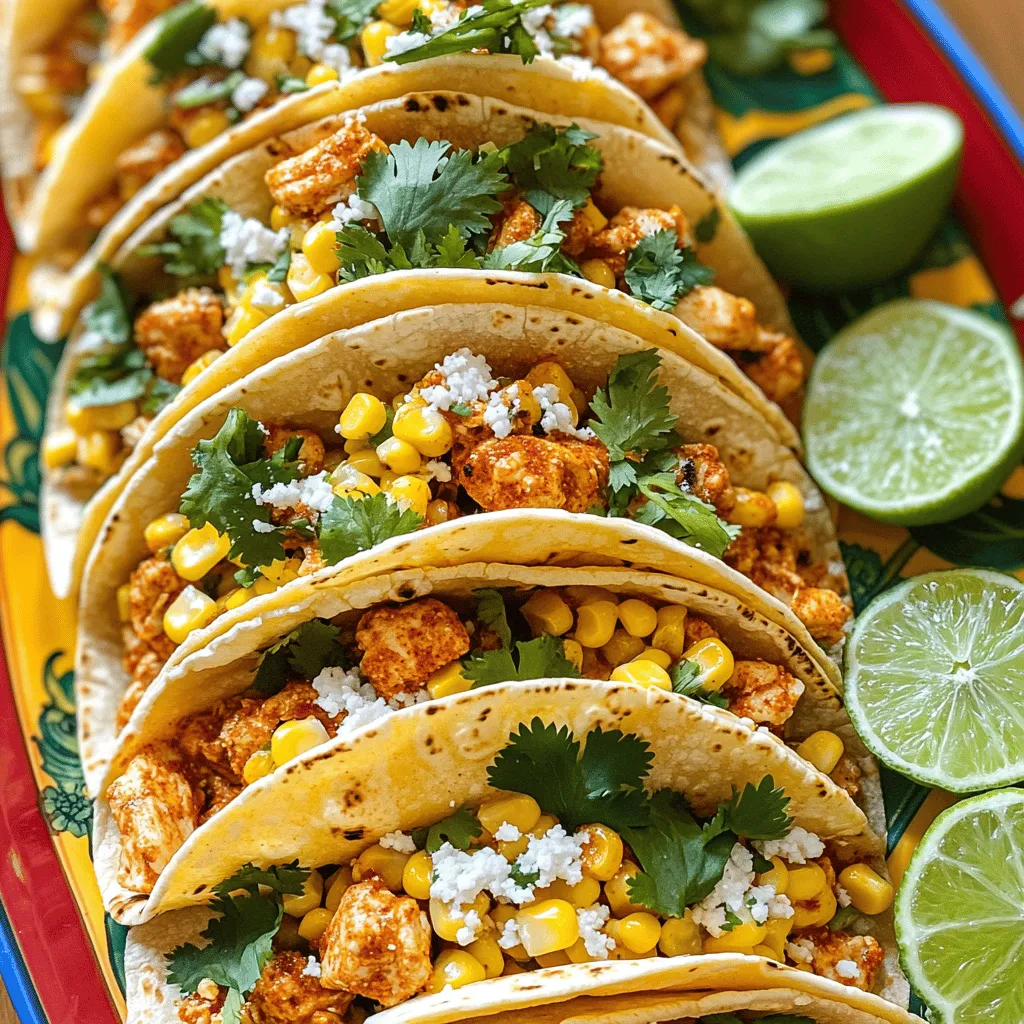 Um diese leckeren Chili Lime Chicken Street Corn Tacos zuzubereiten, benötigen Sie folgende Zutaten: - 2 Hähnchenbrustfilets, gewürfelt - 1 Esslöffel Chilipulver - 1 Teelöffel Knoblauchpulver - 1 Teelöffel Kreuzkümmel - 1 Esslöffel Olivenöl - Saft von 2 Limetten - Salz und Pfeffer nach Geschmack - 2 Tassen Maiskörner (frisch oder gefroren) - 1/2 Tasse Mayonnaise - 1/4 Tasse Cotija-Käse, zerbröselt - 2 Esslöffel frischer Koriander, gehackt - 8 kleine Tortillas aus Mais - Limettenscheiben zum Servieren Frische Zutaten bringen mehr Geschmack und Textur. Verwenden Sie frische Maiskörner, wenn möglich. Sie geben den Tacos einen süßen, knackigen Biss. Gefrorener Mais ist aber auch eine gute Wahl. Er spart Zeit und ist immer verfügbar. Achten Sie darauf, gefrorenen Mais vor dem Kochen gut abzutropfen, damit die Tacos nicht wässrig werden. Für die besten Ergebnisse empfehle ich, hochwertige Zutaten zu verwenden. Suchen Sie nach: - Bio-Hähnchen, um den besten Geschmack zu garantieren. - Frische Limetten für den Saft. Diese sind saftiger als alte Limetten. - Cotija-Käse, der für die beste cremige Konsistenz sorgt. - Verwenden Sie natives Olivenöl für mehr Geschmack. Mit diesen Zutaten wird Ihr Taco-Erlebnis unvergesslich! Um das Hähnchen perfekt zu marinieren, nehmen Sie eine große Schüssel. Fügen Sie die gewürfelten Hähnchenbrustfilets hinzu. Streuen Sie Chilipulver, Knoblauchpulver und Kreuzkümmel darüber. Gießen Sie Olivenöl und Limettensaft hinein. Fügen Sie Salz und Pfeffer nach Ihrem Geschmack hinzu. Rühren Sie die Mischung gut um, bis das Hähnchen gleichmäßig bedeckt ist. Lassen Sie das Hähnchen für mindestens 15 Minuten marinieren. So nimmt es den vollen Geschmack auf. Heizen Sie eine Pfanne bei mittlerer Hitze vor. Geben Sie das marinierte Hähnchen in die Pfanne. Braten Sie das Hähnchen etwa 6-8 Minuten. Rühren Sie dabei gelegentlich um. Das Hähnchen ist fertig, wenn es goldbraun und durchgegart ist. Nehmen Sie es vom Herd und lassen Sie es kurz ruhen. Das hilft, die Säfte zu behalten. In einer anderen Pfanne erhitzen Sie die Maiskörner. Braten Sie diese bei mittlerer Hitze für etwa 5 Minuten. Achten Sie darauf, dass sie leicht angebrannt werden. Das gibt dem Mais einen tollen Geschmack. In einer kleinen Schüssel vermengen Sie den gebratenen Mais mit Mayonnaise, Cotija-Käse und gehacktem Koriander. Rühren Sie alles gut um, bis es cremig wird. Um die Tacos zuzubereiten, wärmen Sie die Tortillas in einer trockenen Pfanne. Rösten Sie sie 15-30 Sekunden auf jeder Seite. Nehmen Sie eine Tortilla und geben Sie einen Löffel des Chili-Limetten-Hähnchens darauf. Fügen Sie einen großzügigen Esslöffel der cremigen Maismischung hinzu. Servieren Sie die Tacos mit frischen Limettenscheiben. Diese bringen einen extra Schwung in jedes Gericht. Um die besten Tacos zu machen, achte auf frische Zutaten. Nutze frische Limetten, um den Geschmack zu verstärken. Wähle auch frischen Koriander für ein intensives Aroma. Röste die Tortillas leicht, damit sie warm und knusprig sind. Das macht einen großen Unterschied. Fülle die Tacos gleich nach dem Zubereiten. So bleiben die Zutaten frisch und knackig. Ein häufiger Fehler ist, das Hähnchen zu lange zu braten. Es kann trocken werden. Achte darauf, dass es goldbraun und zart bleibt. Ein weiterer Fehler ist, zu viel Mayonnaise zu verwenden. Die Mischung sollte cremig, aber nicht matschig sein. Vermeide es auch, den Mais zu lange zu braten. Ein leicht angebrannter Geschmack ist großartig, aber zu viel Hitze kann ihn bitter machen. Um Zeit zu sparen, kannst du das Hähnchen am Vorabend marinieren. So zieht der Geschmack besser ein. Du kannst auch den Mais und die Sauce im Voraus zubereiten. Bewahre beides im Kühlschrank auf. Wenn du bereit bist zu essen, erhitzt du alles schnell in der Pfanne. Das spart dir viel Zeit und macht das Kochen einfacher. {{image_4}} Für eine vegetarische Variante der Chili Lime Chicken Street Corn Tacos kann man statt Hähnchen Tofu oder Portobello-Pilze verwenden. Würzen Sie den Tofu mit den gleichen Gewürzen wie das Hähnchen. Braten Sie ihn dann in der Pfanne bis er goldbraun ist. Pilze können auch gegrillt werden für einen rauchigen Geschmack. Diese Alternativen bieten eine tolle Textur und Geschmack. Wenn Sie neue Aromen ausprobieren möchten, probieren Sie Paprika oder Cayennepfeffer anstelle von Chilipulver. Diese Gewürze bringen eine andere Schärfe und Farbe. Auch etwas geräuchertes Paprikapulver kann den Tacos eine interessante Note geben. Experimentieren Sie mit Kräutern wie Oregano oder Thymian, um die Marinade zu verfeinern. Cotija-Käse ist großartig, aber Sie können auch Feta oder Ziegenkäse verwenden. Diese Käsesorten bringen einen anderen Geschmack und eine cremige Textur. Für einen milden Geschmack, probieren Sie Mozzarella oder Cheddar. Jede Käsesorte bringt ihre eigene Note in die Tacos und macht das Gericht noch abwechslungsreicher. Wenn du Tacos übrig hast, lege sie in einen luftdichten Behälter. Lagere sie im Kühlschrank. Sie bleiben bis zu drei Tage frisch. Achte darauf, die Füllung separat zu halten. So bleibt die Tortilla knusprig. Wickele die Tortillas in Folie, um sie frisch zu halten. Du kannst das Hähnchen und den Mais auch einfrieren. Teile das gekochte Hähnchen und den Mais in Portionen auf. Lege sie in Gefrierbeutel und drücke die Luft heraus. Das Hähnchen hält sich bis zu drei Monate im Gefrierfach. Das Gleiche gilt für den Mais. Achte darauf, die Tüten gut zu beschriften. Um die Tacos aufzuwärmen, benutze eine Pfanne. Erhitze die Tortillas bei mittlerer Hitze für 15-30 Sekunden pro Seite. Das macht sie wieder weich und warm. Du kannst das Hähnchen und den Mais auch in der Mikrowelle aufwärmen. Stelle sicher, dass du sie in einem mikrowellengeeigneten Behälter abdeckst. So bleibt die Feuchtigkeit erhalten. Du kannst die Tacos bis zu zwei Tage im Kühlschrank aufbewahren. Stelle sicher, dass du sie in einem luftdichten Behälter lagerst. So bleiben sie frisch und lecker. Wenn du die Füllung getrennt von den Tortillas hältst, bleibt sie länger gut. Die Tortillas können schnell weich werden, wenn sie zu lange in der Mischung liegen. Ja, du kannst das Hähnchen bis zu 24 Stunden im Voraus marinieren. Die Marinade hilft, die Aromen tief ins Fleisch zu bringen. Du solltest das Hähnchen in einer Schüssel oder einem Beutel aufbewahren. Das macht es einfach, alles gut zu vermischen und sorgt dafür, dass das Hähnchen gleichmäßig gewürzt wird. Zu diesen Tacos passen viele Beilagen. Hier sind einige Vorschläge: - Frischer Guacamole - Salsa oder Pico de Gallo - Schwarze Bohnen oder Reis - Ein leichter Salat mit Limettendressing Diese Beilagen ergänzen die Aromen perfekt und machen das Essen noch bunter. In diesem Artikel haben Sie alles über die Zubereitung von Tacos erfahren. Wir haben die Zutaten, die Schritt-für-Schritt-Anleitung und nützliche Tipps besprochen. Variationen bieten neue Geschmäcker, während die Aufbewahrungshinweise helfen, Reste gut zu nutzen. Denken Sie daran: Mit frischen Zutaten und den richtigen Tricks sind perfekte Tacos möglich. Experimentieren Sie und finden Sie Ihre Lieblingsvariante. Genießen Sie Ihr köstliches Taco-Gericht!