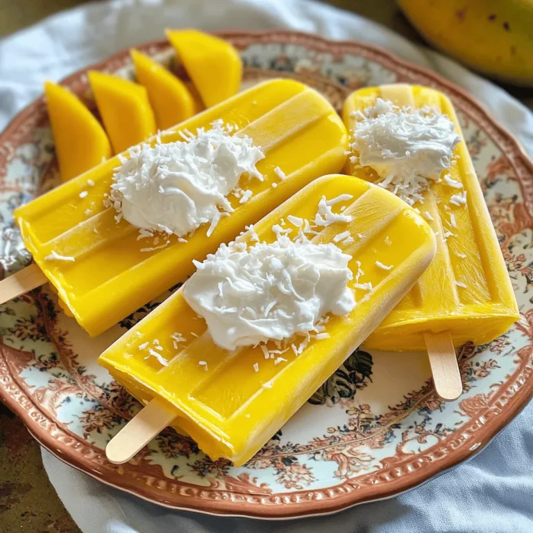 Für diese leckeren Popsicles benötigen Sie folgende Zutaten: - 2 reife Mango, geschält und gewürfelt - 1 Tasse Kokosmilch - 1/2 Tasse griechischer Joghurt - 2 Esslöffel Honig oder Ahornsirup (optional) - 1 Teelöffel Vanilleextrakt - Eine Prise Salz - Schlagsahne aus Kokosnuss (optional, zur Dekoration) Die Mengen sind genau richtig für 6 Eis am Stiel. Wenn Sie mehr machen möchten, verdoppeln Sie einfach die Zutaten. Sie können die Mango durch andere Früchte ersetzen, wie Ananas oder Papaya. Für eine vegane Option verwenden Sie pflanzlichen Joghurt. Anstelle von Honig können Sie auch Agavendicksaft nehmen. Frische Mango gibt den besten Geschmack. Achten Sie darauf, dass sie reif ist. Wenn Sie gefrorene Mango verwenden, tauen Sie sie zuerst auf. Kokosmilch gibt einen tollen cremigen Geschmack. Kaufen Sie die ungesüßte Variante, um die Kontrolle über die Süße zu behalten. Frischer Joghurt sorgt für eine gute Textur, aber auch gefrorener Joghurt funktioniert. Zuerst bereite ich den Mixer vor. Ich gebe die gewürfelten Mangos und die Kokosmilch in den Mixer. Dann mixe ich alles, bis die Mischung glatt ist. Die Frucht und die Milch vermischen sich gut. Jetzt füge ich den griechischen Joghurt hinzu. Danach kommt der Honig oder der Ahornsirup dazu, wenn ich die Mischung süßer mag. Ich gebe auch den Vanilleextrakt und eine Prise Salz hinzu. Das Salz bringt die Aromen hervor. Ich mixe alles weiter, bis es cremig ist. Ich probiere die Mischung jetzt. Wenn sie mir nicht süß genug ist, füge ich mehr Honig oder Sirup hinzu. Es ist wichtig, dass die Popsicles gut schmecken. Die Konsistenz sollte weich sein, aber nicht zu flüssig. Ich achte darauf, dass alles gut vermischt ist. So bekommt jeder Bissen den vollen Geschmack von Mango und Kokos. Ich gieße die cremige Mischung in die Eisformen. Dabei lasse ich etwas Platz am oberen Rand. So kann die Mischung beim Gefrieren expandieren. Ich stecke die Eisstiele in die Formen. Es ist wichtig, dass sie fest sitzen. Dann stelle ich die Formen in den Gefrierschrank. Ich lasse sie dort für mindestens 4 bis 6 Stunden. Wenn sie gefroren sind, halte ich die Formen kurz unter warmes Wasser. Dann ziehe ich vorsichtig an den Eisformen, um die Popsicles zu lösen. Um die perfekte Konsistenz bei deinen cremigen Kokos-Mango-Popsicles zu erreichen, ist die Mischung entscheidend. Beginne mit reifen Mangos. Diese sorgen für einen süßen und vollen Geschmack. Verwende eine gute Kokosmilch. Sie macht die Mischung samtig und reichhaltig. Mixe die Zutaten gut, bis sie völlig glatt sind. Wenn die Mischung zu dick ist, füge etwas mehr Kokosmilch hinzu. So wird alles cremig und lecker. Ein häufiger Fehler ist, die Popsicles zu lange im Mixer zu lassen. Das kann die Mischung zu flüssig machen. Ein weiterer Fehler ist, nicht genug Platz in den Formen zu lassen. Die Mischung dehnt sich aus, wenn sie gefriert. Wenn du die Eisformen zu voll machst, kann es eine Sauerei geben. Achte darauf, die Popsicles mindestens 4 bis 6 Stunden gefrieren zu lassen. So bleiben sie stabil und fest. Die Präsentation macht viel aus. Serviere die Popsicles auf einem schönen Teller. Träufle etwas Schlagsahne aus Kokosnuss darüber. Das sieht toll aus und schmeckt köstlich. Du kannst die Popsicles mit frischen Mangostücken oder geraspelter Kokosnuss garnieren. Diese Dekorationen geben den Popsicles einen zusätzlichen tropischen Flair. Lass deiner Kreativität freien Lauf und genieße deine Kreation! {{image_4}} Wenn Sie keine Mango haben, probieren Sie andere Früchte. Ananas oder Papaya sind großartige Optionen. Sie bieten einen ähnlichen tropischen Geschmack. Für die Kokosmilch können Sie Mandelmilch oder Hafermilch verwenden. Diese Alternativen sind oft leichter und gut in vielen Rezepten. Fügen Sie eine Prise Zimt oder Muskatnuss hinzu, um mehr Tiefe zu erreichen. Frische Minze bringt ein schönes Aroma. Für etwas mehr Süße können Sie Agavendicksaft oder Datteln verwenden. Ein Spritzer Limettensaft hebt die Aromen und bringt Frische. Experimentieren Sie mit verschiedenen Kombinationen, um Ihren eigenen Stil zu finden. Für eine vegane Version nutzen Sie einfach pflanzliche Joghurtalternativen. Kokosjoghurt funktioniert hier sehr gut. Anstelle von Honig verwenden Sie Agavendicksaft oder einen anderen pflanzlichen Süßstoff. Diese Optionen sind gesund und passen gut zu den fruchtigen Popsicles. Die Lagerung dieser Popsicles ist einfach. Nach dem Einfrieren bewahre ich sie in einem luftdichten Behälter auf. So bleiben sie frisch und lecker. Ich empfehle, die Popsicles in separate Beutel zu packen. Dies hilft, die Aromen zu bewahren und verhindert Gefrierbrand. Im Gefrierfach halten die Popsicles bis zu zwei Monate. Sie sind dann noch köstlich und cremig. Ich finde, dass der Geschmack nach einigen Wochen immer noch toll ist. Um die beste Qualität zu sichern, notiere ich das Datum der Herstellung auf dem Behälter. Um die Popsicles einfacher zu servieren, halte ich die Formen kurz unter warmes Wasser. Das macht es leicht, sie herauszuziehen. Ich dekoriere die Popsicles oft mit etwas Schlagsahne aus Kokosnuss. Manchmal gebe ich frische Mangostücke obenauf. So sehen sie noch einladender aus. Die Popsicles brauchen mindestens 4 bis 6 Stunden im Gefrierschrank. Am besten lassen Sie sie über Nacht frieren. So sind sie sicher fest und leicht zu lösen. Überprüfen Sie nach der Zeit die Konsistenz. Sie sollten fest, aber nicht steinhart sein. Ja, Sie können diese Popsicles mit vielen anderen Früchten machen. Erdbeeren, Ananas oder sogar Himbeeren passen gut. Passen Sie die Süße an, wenn Sie andere Früchte verwenden. Achten Sie darauf, die Früchte gut zu pürieren, um eine glatte Konsistenz zu erreichen. Griechischer Joghurt macht die Popsicles cremiger. Sie können ihn aber auch weglassen. Stattdessen können Sie mehr Kokosmilch verwenden. Für eine vegane Option nutzen Sie pflanzlichen Joghurt. Experimentieren Sie, um den besten Geschmack für sich zu finden. Zusammenfassend haben wir recherchiert, welche Zutaten du brauchst, und wie du sie optimal zubereitest. Du hast gelernt, wie du die perfekte Konsistenz erreichst und häufige Fehler vermeidest. Variationen, wie vegane und zuckerfreie Optionen, erweitern dein Rezept. Denk daran, die Popsicles richtig zu lagern, damit sie frisch bleiben. Mit diesen Tipps kannst du leckere Popsicles zubereiten, die alle begeistern. Ernähre dich gesund und habe Spaß beim Experimentieren in der Küche!