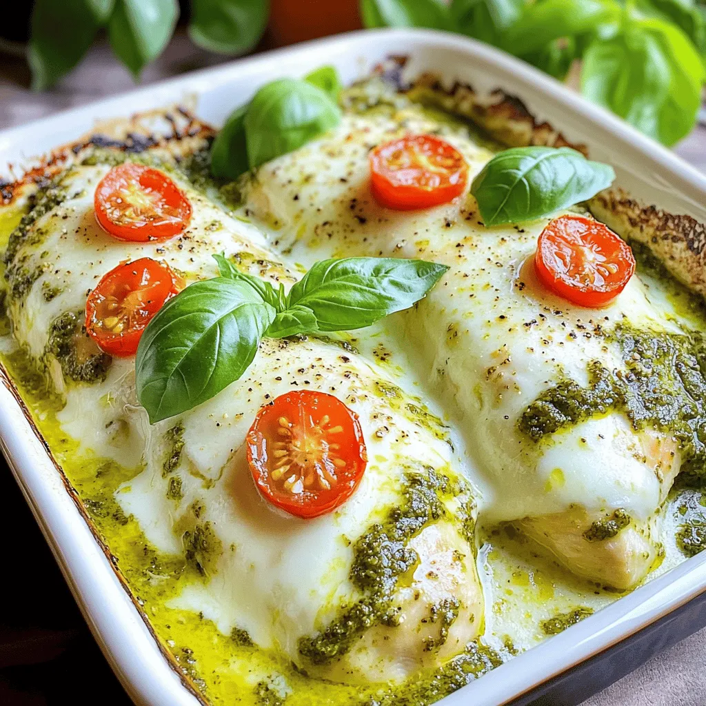 - 4 Hähnchenbrustfilets, ohne Haut und Knochen - 240 ml Schlagsahne - 120 ml Basilikum-Pesto - 250 g Kirschtomaten, halbiert - 100 g Mozzarella, gerieben - 50 g Parmesan, gerieben Die Hauptzutaten sind einfach. Hähnchenbrustfilets sind zart und nehmen Aromen gut auf. Die Schlagsahne macht den Auflauf cremig. Basilikum-Pesto bringt einen frischen Geschmack. Kirschtomaten fügen süße und saftige Noten hinzu. Mozzarella und Parmesan sorgen für eine leckere Käsekruste. - 2 Esslöffel Olivenöl - Salz und Pfeffer nach Geschmack - Frische Basilikumblätter zur Garnitur (optional) Die Gewürze sind wichtig. Olivenöl gibt dem Hähnchen eine schöne Bräunung. Salz und Pfeffer bringen den Geschmack hervor. Frische Basilikumblätter sind eine tolle Garnitur. Sie fügen Farbe und Aroma hinzu. Sie machen das Gericht noch ansprechender. 1. Heize deinen Ofen auf 190 °C vor. Das ist wichtig, um die richtige Temperatur zu haben. 2. Nimm die Hähnchenbrustfilets und würze sie mit Salz und Pfeffer. Achte darauf, dass du sie gut würzt. 3. Erwärme das Olivenöl in einer großen Pfanne bei mittlerer Hitze. 4. Lege die gewürzten Hähnchenbrustfilets in die Pfanne. Brate sie etwa 3-4 Minuten auf jeder Seite an. Sie sollten leicht goldbraun sein, aber nicht ganz durchgegart. 1. Nimm eine mittelgroße Schüssel und füge die Schlagsahne hinzu. 2. Gib das Basilikum-Pesto in die Schüssel. 3. Vermenge beides mit einem Schneebesen, bis es eine glatte Mischung ergibt. 4. Nimm nun die angebratenen Hähnchenbrustfilets und lege sie in eine Auflaufform. 5. Gieße die Pesto-Sauce gleichmäßig über die Hähnchenbrustfilets. Jedes Stück sollte gut bedeckt sein. 1. Halbiere die Kirschtomaten und verteile sie gleichmäßig über die Hähnchenbrustfilets. 2. Streue den geriebenen Mozzarella und Parmesan oben drauf. Das gibt dem Gericht einen tollen Geschmack. 3. Decke die Auflaufform mit Aluminiumfolie ab und stelle sie in den Ofen. Backe es 20 Minuten lang. 4. Nach 20 Minuten nimm die Folie ab. Backe das Gericht weitere 10-15 Minuten. Achte darauf, dass das Hähnchen eine Innentemperatur von 75 °C erreicht. Der Käse sollte sprudelnd und goldbraun sein. - Hähnchen richtig anbraten: Brate das Hähnchen in Olivenöl. Es sollte leicht goldbraun sein. Dies gibt dem Hähnchen eine schöne Farbe und einen tollen Geschmack. Nur 3-4 Minuten pro Seite braten. Es ist okay, wenn es nicht ganz durch ist. - Optimale Backzeit und Temperatur: Heize deinen Ofen auf 190 °C vor. Decke die Auflaufform während der ersten 20 Minuten ab. Danach nimm die Folie ab und backe weitere 10-15 Minuten. So wird das Hähnchen perfekt gar und der Käse goldbraun. - Beilagenvorschläge: Serviere den Auflauf mit einem frischen grünen Salat oder knusprigem Brot. Auch Reis oder Pasta passen gut dazu. Sie helfen, die cremige Sauce aufzusaugen. - Präsentation des Auflaufs: Garniere den Auflauf mit frischen Basilikumblättern. Das sieht nicht nur toll aus, sondern bringt auch einen frischen Geschmack. Richte den Auflauf in einer schönen Form an, um ihn einladender zu machen. {{image_4}} Für eine vegetarische Version des Auflaufs kannst du Tofu oder Gemüse verwenden. Tofu nimmt die Aromen gut auf. Schneide ihn in kleine Stücke und brate ihn leicht an. Du kannst auch Brokkoli, Zucchini oder Paprika verwenden. Diese Gemüsesorten geben dem Auflauf Farbe und Geschmack. Wenn du vegan kochen möchtest, ersetze die Schlagsahne durch Kokosmilch oder eine pflanzliche Sahne. Für den Käse kannst du Hefeflocken oder einen veganen Käse verwenden. So bleibt der cremige Charakter des Gerichts erhalten, ohne tierische Produkte zu nutzen. Die Wahl des Pestos kann den Geschmack stark verändern. Du kannst klassisches Basilikum-Pesto verwenden oder auf andere Sorten umsteigen. Probier zum Beispiel Rucola- oder Tomatenpesto. Diese sorgen für frische, neue Aromen. Außerdem kannst du zusätzliche Gewürze und Kräuter hinzufügen, um das Gericht individuell zu gestalten. Ein wenig Knoblauchpulver oder getrocknete italienische Kräuter verleihen dem Auflauf mehr Tiefe. Frische Kräuter wie Thymian oder Oregano machen das Gericht noch aromatischer. Experimentiere und finde die perfekte Mischung für deinen Geschmack! Um Reste aufzubewahren, gibt es zwei Optionen: Kühlschrank oder Gefrierlagerung. - Kühlschrank: Legen Sie den Auflauf in einen luftdichten Behälter. Er bleibt 3 bis 4 Tage frisch. - Gefrierlagerung: Für längere Haltbarkeit, frieren Sie den Auflauf in einem gefrierfesten Behälter ein. So bleibt er bis zu 3 Monate gut. Achten Sie darauf, den Auflauf gut zu verpacken, um Gefrierbrand zu vermeiden. Um den Auflauf wieder aufzuwärmen, gibt es einige einfache Methoden. - Ofen: Heizen Sie den Ofen auf 180 °C vor. Decken Sie den Auflauf mit Folie ab, um die Feuchtigkeit zu halten. So bleibt er saftig. - Mikrowelle: Nutzen Sie die Mikrowelle, aber stellen Sie die Leistung niedrig ein. Decken Sie den Auflauf ab, um Austrocknung zu vermeiden. Vermeiden Sie es, den Auflauf zu lange zu erhitzen. So bleibt er lecker und cremig. Die Zubereitung dauert etwa 15 Minuten. Das Backen benötigt 30 bis 35 Minuten. Insgesamt sind es also 45 Minuten, bis das Gericht fertig ist. Diese Zeit ist perfekt, wenn Sie ein schnelles und leckeres Abendessen wünschen. Ja, frisches Pesto ist eine tolle Wahl! Es hat einen intensiven Geschmack und macht das Gericht noch besser. Wenn Sie frisches Pesto verwenden, achten Sie darauf, dass es gut gemischt ist, um die Aromen gleichmäßig zu verteilen. Sie können auch mehr oder weniger Pesto nach Ihrem Geschmack hinzufügen. Zu diesem Auflauf passen viele Beilagen. Ein einfacher grüner Salat mit frischen Kräutern ist ideal. Auch knuspriges Baguette oder Reis sind großartige Ergänzungen. Wenn Sie Gemüse mögen, probieren Sie geröstete Zucchini oder Spargel dazu. Diese Beilagen bringen Farbe und Frische auf Ihren Tisch. In diesem Blogbeitrag haben wir die Schritte für einen köstlichen cremigen Pesto-Hühnchen-Auflauf durchgegangen. Wir haben die Hauptzutaten, Gewürze und die Zubereitung besprochen. Zudem gab es Tipps für die perfekte Zubereitung und Variationen. Denke daran, frische Zutaten zu verwenden und deinen Auflauf kunstvoll zu präsentieren. Egal ob mit Hähnchen oder vegetarisch, dieses Gericht wird deine Familie begeistern. Probiere verschiedene Pesto-Sorten aus und genieße die Vielfalt. Dein nächstes Essen wird ein Hit!