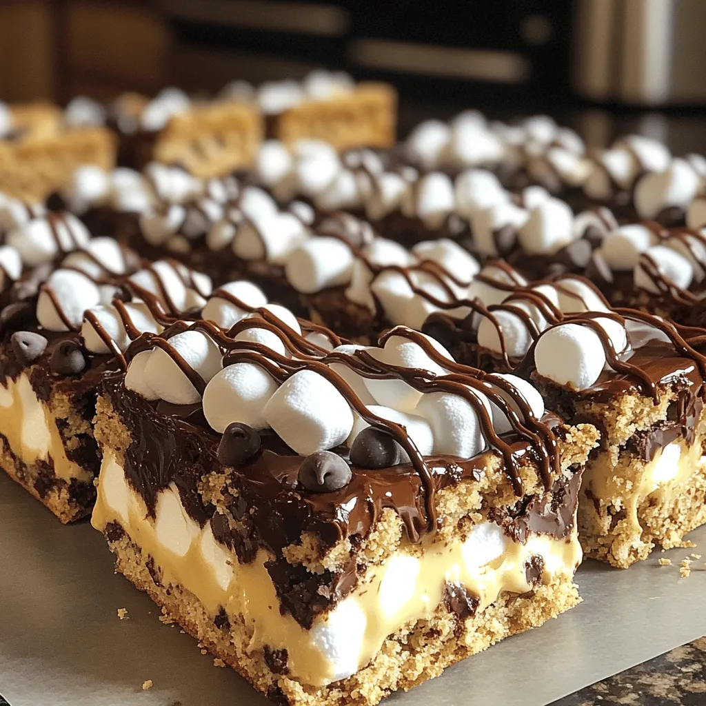 - Graham-Cracker-Brösel: 240 g - Schokoladenstückchen: 175 g - Mini-Marshmallows: 100 g Die Graham-Cracker-Brösel bilden die Grundlage für unsere leckeren Riegel. Sie sorgen für einen knusprigen Biss. Die Schokoladenstückchen bringen einen reichen, süßen Geschmack. Mini-Marshmallows fügen eine weiche, süße Textur hinzu und schmelzen beim Backen. - Allzweckmehl: 65 g - Backpulver: 1/2 Teelöffel - Butter: 115 g, ungesalzen und geschmolzen - Brauner Zucker: 100 g, fest gepackt - Weißer Zucker: 50 g - Vanilleextrakt: 1 Teelöffel - Salz: 1/4 Teelöffel - Ei: 1 großes Das Allzweckmehl und das Backpulver geben den Riegeln Struktur. Die geschmolzene Butter sorgt für einen reichen Geschmack. Die beiden Zuckerarten bringen die perfekte Süße. Vanilleextrakt fügt ein tolles Aroma hinzu, während das Salz den Geschmack hebt. - Graham-Cracker-Brösel: 240 g - Allzweckmehl: 65 g - Backpulver: 1/2 Teelöffel - Salz: 1/4 Teelöffel - Butter: 115 g, geschmolzen - Brauner Zucker: 100 g - Weißer Zucker: 50 g - Vanilleextrakt: 1 Teelöffel - Ei: 1 großes - Schokoladenstückchen: 175 g - Mini-Marshmallows: 100 g - Zerbröselte Graham-Cracker für das Topping: 50 g Jede Zutat hat ihren Platz in diesem Rezept. Die genauen Mengen sind wichtig, um die besten S’mores Riegel zu machen. Achte darauf, alles genau abzuwiegen, damit du das perfekte Ergebnis erzielst. Heize deinen Ofen auf 175°C vor. Fette eine 23x23 cm große Backform ein. Du kannst auch Backpapier verwenden. So lassen sich die Riegel leichter entfernen. Nimm eine Rührschüssel. Mische die Graham-Cracker-Brösel, das Allzweckmehl, Backpulver und Salz gut zusammen. Stelle diese Mischung beiseite. Sie ist die Basis für unsere Riegel. In einer großen Schüssel vermische die geschmolzene Butter, den braunen Zucker, den weißen Zucker und den Vanilleextrakt. Rühre, bis die Mischung glatt ist. Füge nun das große Ei hinzu. Mische alles gründlich, bis es gut kombiniert ist. Jetzt kommt der spannende Teil. Nimm die trockenen Zutaten und füge sie nach und nach der feuchten Mischung hinzu. Rühre vorsichtig, bis alles gerade so vermischt ist. Achte darauf, nicht zu viel zu rühren. So bleibt der Teig locker und zart. Gib den Teig in die vorbereitete Backform und verstreiche ihn gleichmäßig. Streue die zerbröselten Graham-Cracker auf die Oberseite. Das gibt einen tollen Crunch. Backe die Riegel 25-30 Minuten lang. Die Ränder sollten goldbraun sein. Ein Zahnstocher sollte sauber herauskommen, aber ein wenig geschmolzene Schokolade ist in Ordnung. Lass die Riegel 10-15 Minuten in der Form abkühlen, bevor du sie in Stücke schneidest. Für mehr Geschmack kannst du verschiedene Schokoladensorten nutzen. Halbsüße Schokolade ist ein Klassiker, aber auch Zartbitter oder Milchschokolade bringen neuen Schwung. Wenn du etwas Abenteuer möchtest, probiere weiße Schokolade oder sogar aromatisierte Schokoladenstückchen. Jedes Stück wird so zur Geschmacksexplosion. Übermixen kann deine Riegel hart und trocken machen. Mische die trockenen Zutaten nur so lange, bis sie gerade vermischt sind. Achte darauf, beim Hinzufügen der Schokoladenstückchen und Marshmallows sanft vorzugehen. So bleiben die Riegel weich und zäh. Die Riegel schmecken am besten warm, frisch aus dem Ofen. Ein Tipp: Beträufle sie mit geschmolzener Schokolade. Das macht sie noch köstlicher. Ein paar Mini-Marshmallows als Topping geben einen tollen Look. Serviere sie mit einem Glas kalter Milch. Das ist der perfekte Genussmoment! {{image_4}} Eine tolle Änderung sind Vollkorn-Graham-Cracker. Sie geben den Riegeln einen nussigen Geschmack. Vollkorn hat mehr Ballaststoffe. Das ist gut für die Verdauung. So wird der Snack etwas gesünder. Du kannst auch andere gesunde Cracker verwenden. Achte nur darauf, dass sie gut zerbröseln. Füge Nüsse oder andere Süßigkeiten zum Teig hinzu. Mandeln oder Walnüsse passen gut. Sie bringen zusätzlichen Crunch und Geschmack. Auch Erdnüsse oder Karamellstücke sind lecker. Diese Zutaten machen die Riegel interessanter. Experimentiere mit verschiedenen Kombinationen. So findest du deinen perfekten S’mores-Riegel. Zerbröselte Graham-Cracker sind klassisch, aber nicht die einzige Option. Du kannst auch zerdrückte Kekse verwenden. Oreos oder Butterkekse sorgen für einen anderen Geschmack. Probier auch Kokosraspeln oder Schokoladenstückchen als Topping. Das macht die Riegel noch schokoladiger und leckerer. Sei kreativ und finde deinen Favoriten! Um die Frische deiner Schokoladenstückchen S’mores Riegel zu sichern, lagere sie in einem luftdichten Behälter. So bleiben sie weich und schokoladig. Achte darauf, dass der Behälter nicht zu groß ist, damit die Riegel nicht austrocknen. Wenn du sie stapelst, lege etwas Backpapier dazwischen, um Bruch zu vermeiden. Diese Riegel sind bis zu einer Woche frisch, wenn du sie richtig lagerst. Sie schmecken am besten, wenn du sie innerhalb der ersten drei Tage isst. Wenn du sie länger aufbewahren möchtest, friere sie ein. So bleiben sie bis zu drei Monate haltbar. Achte darauf, sie gut einzuwickeln, um Gefrierbrand zu vermeiden. Wenn du die Riegel wieder genießen möchtest, kannst du sie einfach leicht erwärmen. Heize deinen Ofen auf 150°C vor und lege die Riegel für etwa 5-10 Minuten hinein. Alternativ kannst du sie auch in der Mikrowelle für 10-15 Sekunden erwärmen. So schmelzen die Schokoladenstückchen gut und die Riegel werden wieder weich. Die Riegel bleiben bis zu einer Woche frisch. Bewahre sie in einem luftdichten Behälter auf. So bleiben sie weich und lecker. Wenn du sie länger aufbewahren möchtest, lagere sie im Kühlschrank. Dort halten sie bis zu zwei Wochen. Ja, du kannst die Riegel einfrieren. Schneide sie in Stücke und lege sie in einen gefrierfesten Beutel. Achte darauf, die Luft herauszudrücken. So bleiben sie bis zu drei Monate frisch. Zum Auftauen lege die Riegel einfach in den Kühlschrank. Sie sind nach ein paar Stunden bereit zum Genießen. Wenn du keine Graham-Cracker hast, nutze andere Kekse. Digestive-Kekse sind eine gute Wahl. Auch zerbröselte Butterkekse funktionieren gut. Diese Alternativen geben einen ähnlichen Geschmack und die richtige Textur. In diesem Blogbeitrag haben wir die besten Zutaten für köstliche Riegel besprochen. Von Graham-Cracker-Bröseln bis hin zu Schokoladenstückchen sind alle wichtig. Ich habe auch eine Schritt-für-Schritt-Anleitung gegeben, um sie perfekt zuzubereiten. Nutzen Sie die Tipps, um den Geschmack und die Textur zu verbessern. Vergessen Sie nicht, die Aufbewahrungshinweise zu beachten. Ob Sie sie frisch genießen oder einfrieren, diese Riegel sind ein Hit. Experimentieren Sie mit Variationen und finden Sie Ihren Favoriten! Viel Spaß beim Backen!