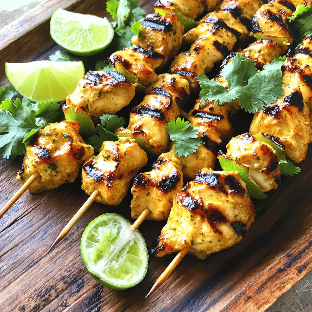 Für diese leckeren Spieße brauchen wir einige Hauptzutaten. Hier ist alles, was du benötigst: - 450 g Hähnchenbrustfilet, ohne Haut und Knochen, in 2,5 cm große Würfel geschnitten - 240 ml Kokosmilch - Schale und Saft von 2 Limetten - 2 Esslöffel Honig - 2 Esslöffel Sojasauce - 1 Teelöffel Knoblauchpulver - 1 Teelöffel gemahlener Ingwer - Salz und Pfeffer nach Geschmack - 1 Tasse frischer Koriander, gehackt (zum Garnieren) - 1 Limette, in Spalten geschnitten (zum Servieren) - Holz- oder Metallspeißer Diese Zutaten machen die Spieße saftig und voller Geschmack. Die Kombination von Kokos und Limette bringt ein tropisches Gefühl. Die Marinade ist der Schlüssel zu saftigen Spießen. Mische die Kokosmilch mit der Limettenschale und dem Saft. Füge Honig und Sojasauce hinzu. Diese Zutaten geben Süße und Tiefe. Dann kommen Knoblauchpulver und Ingwer dazu. Diese Gewürze bringen ein tolles Aroma. Schließlich schmecke die Marinade mit Salz und Pfeffer ab. Lass die Hähnchenstücke in der Marinade für mindestens eine Stunde ziehen. Länger ist besser, da der Geschmack tiefer eindringt. Eine gute Garnitur macht das Gericht noch besser. Frischer Koriander bringt Frische und Farbe. Serviere die Spieße mit Limettenspalten. Diese kannst du über die Spieße drücken. Sie geben einen extra Frischekick. Gute Beilagen sind Reis oder einen grünen Salat. Sie ergänzen die Spieße perfekt. So hast du ein tolles, ausgewogenes Gericht. Um das Hühnchen perfekt zu marinieren, mische ich zuerst die Kokosmilch, Limettenschale und Limettensaft in einer großen Schüssel. Dann füge ich Honig, Sojasauce, Knoblauchpulver, gemahlenen Ingwer, Salz und Pfeffer hinzu. Rühre alles gut um, bis es gleichmäßig vermischt ist. Jetzt kommen die Hähnchenwürfel dazu. Ich achte darauf, dass jedes Stück gut mit der Marinade bedeckt ist. Dann decke ich die Schüssel ab und stelle sie für mindestens eine Stunde in den Kühlschrank. Für intensiveren Geschmack lasse ich das Hühnchen sogar über Nacht marinieren. Bei der Auswahl der Spieße habe ich zwei Optionen: Holz- oder Metallspeißer. Wenn ich Holzspieße nehme, lasse ich sie mindestens 30 Minuten in Wasser einweichen. Das verhindert, dass sie am Grill verbrennen. Metallspeißer sind sofort einsatzbereit. Ich bevorzuge Metallspeißer, weil sie die Hitze besser leiten und das Hühnchen gleichmäßiger garen. Ich heize den Grill auf mittelhohe Hitze vor. Dann nehme ich das marinierte Hühnchen aus der Schüssel und lasse überschüssige Marinade abtropfen. Ich stecke die Hähnchenstücke auf die Spieße und lasse etwas Platz zwischen den Stückchen. So garen sie gleichmäßig. Ich lege die Spieße auf den Grill und koche sie etwa 10-12 Minuten. Während des Grillens wende ich die Spieße gelegentlich. Ich überprüfe, ob die Innentemperatur des Hähnchens 75 °C erreicht hat. Wenn das Hühnchen fertig ist, lasse ich die Spieße ein paar Minuten ruhen, bevor ich sie serviere. Die Marinierzeit macht einen großen Unterschied. Ich empfehle, das Hühnchen mindestens eine Stunde zu marinieren. So zieht der Geschmack besser ein. Wenn du mehr Zeit hast, lasse es über Nacht im Kühlschrank. Das gibt dem Hühnchen einen intensiveren Geschmack. Die Kombination aus Kokosmilch und Limette sorgt für einen frischen, tropischen Genuss. Die richtige Grilltemperatur ist wichtig. Stelle deinen Grill auf mittelhohe Hitze ein. Dies sorgt dafür, dass das Hühnchen gleichmäßig gart. Wenn der Grill zu heiß ist, kann das Hühnchen außen verbrennen, während es innen roh bleibt. Ein Temperaturbereich von 180 bis 200 Grad Celsius ist ideal. Beim Grillen gibt es einige häufige Fehler. Ein Fehler ist es, die Spieße nicht regelmäßig zu wenden. Wende sie alle paar Minuten, um ein gleichmäßiges Garen zu erreichen. Ein weiterer Fehler ist das Überfüllen der Spieße. Lass etwas Platz zwischen den Hühnchenstücken. Das hilft, dass die Hitze gut zirkulieren kann. Und vergiss nicht, die Innentemperatur zu überprüfen. Sie sollte mindestens 75 Grad Celsius betragen. {{image_4}} Du kannst die Hühnchenstücke leicht ersetzen. Nimm Tofu oder Tempeh. Diese sind perfekt für die Marinade. Schneide sie in gleich große Würfel. Achte darauf, die Marinade gut einziehen zu lassen. So schmecken die Spieße lecker und aromatisch. Für mehr Geschmack kannst du verschiedene Gewürze und Kräuter hinzufügen. Probiere Paprika oder Kreuzkümmel. Diese Gewürze geben den Spießen eine schöne Tiefe. Frische Kräuter wie Basilikum oder Minze sind auch toll. Sie bringen Frische und einen neuen Twist ins Gericht. Du kannst auch Fisch wie Lachs oder Garnelen verwenden. Diese Proteine harmonieren gut mit Kokos und Limette. Achte darauf, die Garzeit anzupassen. Garnelen brauchen weniger Zeit. Lachs bleibt saftig und lecker, wenn man ihn nicht zu lange grillt. So hast du viele Optionen für jeden Geschmack. Wenn du Reste von den Kokos-Limetten-Hühnchen-Spießen hast, bewahre sie gut auf. Lass die Spieße zuerst abkühlen. Lege sie in einen luftdichten Behälter. So bleiben sie frisch und saftig. Du kannst sie bis zu drei Tage im Kühlschrank aufbewahren. Wenn du die Spieße aufwärmst, achte darauf, dass sie richtig heiß sind. Um die Spieße einzufrieren, lege sie in einen Gefrierbeutel. Drücke die Luft heraus und schließe den Beutel gut. Du kannst die Spieße bis zu drei Monate im Gefrierschrank lagern. Wenn du sie wieder aufwärmen möchtest, lasse sie zuerst im Kühlschrank auftauen. Danach kannst du sie im Ofen oder auf dem Grill nachwärmen. Achte darauf, dass die Innentemperatur wieder 75 °C erreicht. Die Haltbarkeit der Kokos-Limetten-Hühnchen-Spieße hängt von der Lagerung ab. Im Kühlschrank sind sie drei Tage haltbar. Überprüfe immer, ob sie frisch riechen und gut aussehen, bevor du sie isst. Wenn du dir nicht sicher bist, wirf sie lieber weg. Sicherheit in der Küche ist wichtig, um eine Lebensmittelvergiftung zu vermeiden. Du solltest das Hähnchen mindestens 1 Stunde marinieren. So zieht der Geschmack besser ein. Für einen intensiveren Geschmack empfehle ich, das Hähnchen über Nacht im Kühlschrank zu lassen. Die Marinade aus Kokosmilch und Limette macht das Hühnchen zart und aromatisch. Ja, du kannst die Spieße auch im Ofen zubereiten. Heize deinen Ofen auf 200 Grad vor. Lege die Spieße auf ein mit Backpapier belegtes Blech. Gar die Spieße für etwa 15-20 Minuten, bis das Hühnchen durchgegart ist. Wende die Spieße nach der Hälfte der Garzeit für gleichmäßige Bräunung. Zu diesen leckeren Spießen passen viele Beilagen. Hier sind ein paar Vorschläge: - Duftender Jasminreis - Frischer Salat mit Limetten-Dressing - Gegrilltes Gemüse wie Paprika und Zucchini - Knusprige Tortillas oder Fladenbrot Diese Beilagen ergänzen die Aromen der Spieße perfekt und machen dein Essen komplett. Kokos-Limetten-Hühnchen-Spieße sind einfach und lecker. Wir haben die besten Zutaten und Marinaden besprochen. Die richtige Vorbereitung und Grilltechnik sind wichtig für den Geschmack. Es gibt viele Variationen, die du ausprobieren kannst. Denke an die Lagerung, um Reste frisch zu halten. Grillen kann Spaß machen, wenn du die Tipps befolgst. Jetzt bist du bereit, diese köstlichen Spieße zu genießen und anzubieten!