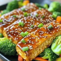 - Tofu und seine Zubereitung Tofu ist die Hauptzutat in diesem Rezept. Du benötigst 400 g festen Tofu. Vor der Verwendung musst du ihn gut abtropfen und pressen. Dies entfernt überschüssiges Wasser und macht den Tofu fester. Schneide ihn dann in Rechtecke von etwa 1,5 cm. So kann er die Marinade besser aufnehmen. - Teriyaki-Sauce und ihre Bestandteile Die Marinade ist der Schlüssel zu diesem Gericht. Du brauchst 120 ml Teriyaki-Sauce, die süß und herzhaft ist. Sie besteht aus Sojasauce, Mirin, Zucker und manchmal Ingwer. Hier fügen wir auch 30 ml Sojasauce für mehr Geschmack hinzu. Ahornsirup (15 ml) bringt eine süße Note, während Sesamöl (15 ml) den nussigen Geschmack verstärkt. - Weitere wichtige Zutaten Vergiss nicht den geriebenen Ingwer (5 g) und eine Knoblauchzehe, die fein gehackt ist. Diese beiden Zutaten geben dem Gericht Tiefe. Zuletzt benötigen wir 15 g Maisstärke, um den Tofu knusprig zu machen, und 30 g Sesamsamen, die wir am Ende darüber streuen. Für die Garnitur brauchst du eine Frühlingszwiebel, die du einfach hackst. Das gesamte Gericht servierst du mit gedämpftem Gemüse wie Brokkoli oder Karotten. Zuerst schneide den Tofu in 1,5 cm dicke Rechtecke. Wenn du den Tofu gut abtropfen lässt, wird er knuspriger. Drücke ihn vorsichtig, um überschüssige Flüssigkeit zu entfernen. Lege die Tofu-Stücke in eine große Schüssel. Jetzt ist es Zeit, die Marinade zuzubereiten. Mische Teriyaki-Sauce, Sojasauce, Sesamöl, Ahornsirup, geriebenen Ingwer und gehackten Knoblauch in einer separaten Schüssel. Rühre alles gut um, bis die Marinade gleichmäßig ist. Gieße die Marinade über die Tofu-Stücke. Lasse den Tofu mindestens 20 Minuten marinieren. Es ist wichtig, die Stücke während der Marinierzeit einmal vorsichtig zu wenden. So wird die Marinade gleichmäßig verteilt. Nimm den Tofu nach der Marinierzeit heraus. Bestreue beide Seiten mit Maisstärke. Drücke leicht, damit die Stärke gut haftet. Lege die panierten Tofu-Stücke auf ein Backblech mit Backpapier. Heize den Ofen auf 200 °C vor. Backe den Tofu für 25-30 Minuten. Wende die Stücke zur Hälfte der Backzeit. So werden sie goldbraun und knusprig. In den letzten 5 Minuten streue Sesamsamen über den Tofu. Nach dem Backen nimm das Blech heraus und garniere den Tofu mit gehackter Frühlingszwiebel. Serviere ihn heiß mit gedämpftem Gemüse. Um die perfekte Konsistenz zu erreichen, achte auf die Textur des Tofus. Der Tofu sollte goldbraun und knusprig sein. Das wird durch die richtige Marinierzeit und das Backen erreicht. - Marinierzeit optimieren: Lasse den Tofu mindestens 20 Minuten in der Marinade. So zieht der Geschmack tief ein. Wende die Stücke einmal, damit die Marinade gleichmäßig verteilt ist. Für ein tolles Gericht kombiniere den Tofu mit gedämpftem Gemüse. Brokkoli, Karotten und Paprika passen perfekt. - Anrichten für eine ansprechende Präsentation: Lege den Tofu auf ein buntes Bett aus Gemüse. Das sieht nicht nur gut aus, sondern macht das Essen auch leckerer. Garnieren mit Frühlingszwiebel gibt das letzte Finish. {{image_4}} Wenn du Tofu nicht magst, probiere Tempeh oder Seitan. Tempeh hat einen nussigen Geschmack und viel Protein. Seitan ist fleischähnlich und nimmt Aromen gut auf. Beide Optionen sind lecker und passen perfekt zu Teriyaki-Sauce. So hast du eine tolle Abwechslung. Du kannst die Marinade leicht anpassen. Füge scharfe Soße für eine würzige Note hinzu. Auch Kräuter wie Koriander oder Basilikum bringen frischen Geschmack. Experimentiere mit verschiedenen Zutaten, um deinen perfekten Geschmack zu finden. Ein Hauch von Zitrone kann auch helfen, die Aromen zu heben. Reis oder Quinoa sind gute Beilagen zu deinem Teriyaki-Tofu. Sie nehmen die Soße gut auf und machen dein Gericht sättigender. Ein frischer Salat dazu sorgt für einen tollen Kontrast. Nutze saisonales Gemüse für zusätzliche Frische und Nährstoffe. Das macht dein Essen noch besser! Um übrig gebliebenen Tofu richtig zu lagern, gibt es zwei einfache Methoden: - Kühlschranklagerung: Legen Sie die Tofu-Stücke in einen luftdichten Behälter. Fügen Sie etwas Wasser hinzu, um den Tofu frisch zu halten. Decken Sie den Behälter ab und stellen Sie ihn in den Kühlschrank. So bleibt der Tofu bis zu fünf Tage genießbar. - Einfrieren für längere Haltbarkeit: Wenn Sie den Tofu länger aufbewahren möchten, frieren Sie ihn ein. Schneiden Sie den Tofu in Stücke und legen Sie sie in einen Gefrierbeutel. Drücken Sie die Luft heraus und verschließen Sie den Beutel. So hält er sich bis zu drei Monate. Denken Sie daran, den Tofu vor dem Kochen über Nacht im Kühlschrank aufzutauen. Es gibt viele kreative Möglichkeiten, um Reste von Baked Teriyaki Tofu zu nutzen: - Rezepte für Tofu-Reste: Sie können die Reste in einem Salat oder einer Bowl verwenden. Einfach in Stücke schneiden und hinzufügen. Auch als Füllung für Wraps oder Sandwiches ist der Tofu lecker. - Ideen zur Wiederverwendung der Marinade: Die Marinade können Sie für andere Gerichte nutzen. Verwenden Sie sie zum Marinieren von Gemüse oder sogar von Reis. Sie können die Marinade auch als Sauce über Nudeln oder Quinoa gießen. So bleibt nichts übrig und Sie geben Ihren Gerichten einen tollen Geschmack. Baked Teriyaki Tofu hält sich gut im Kühlschrank. Du kannst ihn bis zu fünf Tage aufbewahren. Stelle sicher, dass du ihn in einem luftdichten Behälter lagerst. So bleibt er frisch und lecker. Wenn du ihn aufwärmst, nutze eine Pfanne oder die Mikrowelle. Dies hilft, die Textur zu bewahren. Ja, du kannst die Marinade im Voraus machen. Mische einfach alle Zutaten in einer Schüssel und bewahre sie im Kühlschrank auf. Die Marinade bleibt bis zu einer Woche frisch. Dies spart Zeit, wenn du das Gericht schnell zubereiten möchtest. Du kannst die Marinade auch für andere Gerichte verwenden. Tofu hat viele gesundheitliche Vorteile. Er ist reich an Proteinen und enthält wenig Fett. Er ist auch eine gute Quelle für Eisen und Kalzium. Tofu kann die Herzgesundheit fördern und den Cholesterinspiegel senken. Die Teriyaki-Sauce bringt zusätzliche Aromen, aber achte auf den Zuckergehalt. In Maßen ist dieses Gericht gesund und lecker. Zusammenfassend haben wir die wichtigsten Schritte für die Zubereitung von Baked Teriyaki Tofu besprochen. Wir haben die Hauptzutaten, die marinierte Zubereitung und das Backen behandelt. Tipps für die perfekte Konsistenz und kreative Variationen zeigen, wie man das Gericht anpassen kann. Denke daran, Reste sinnvoll zu nutzen. Mit diesen Anleitungen kannst du leckeren Tofu leicht machen und genießen. Probiere verschiedene Marinaden und Beilagen aus. Lass deinen Tofu zum Star deines nächsten Essens werden!