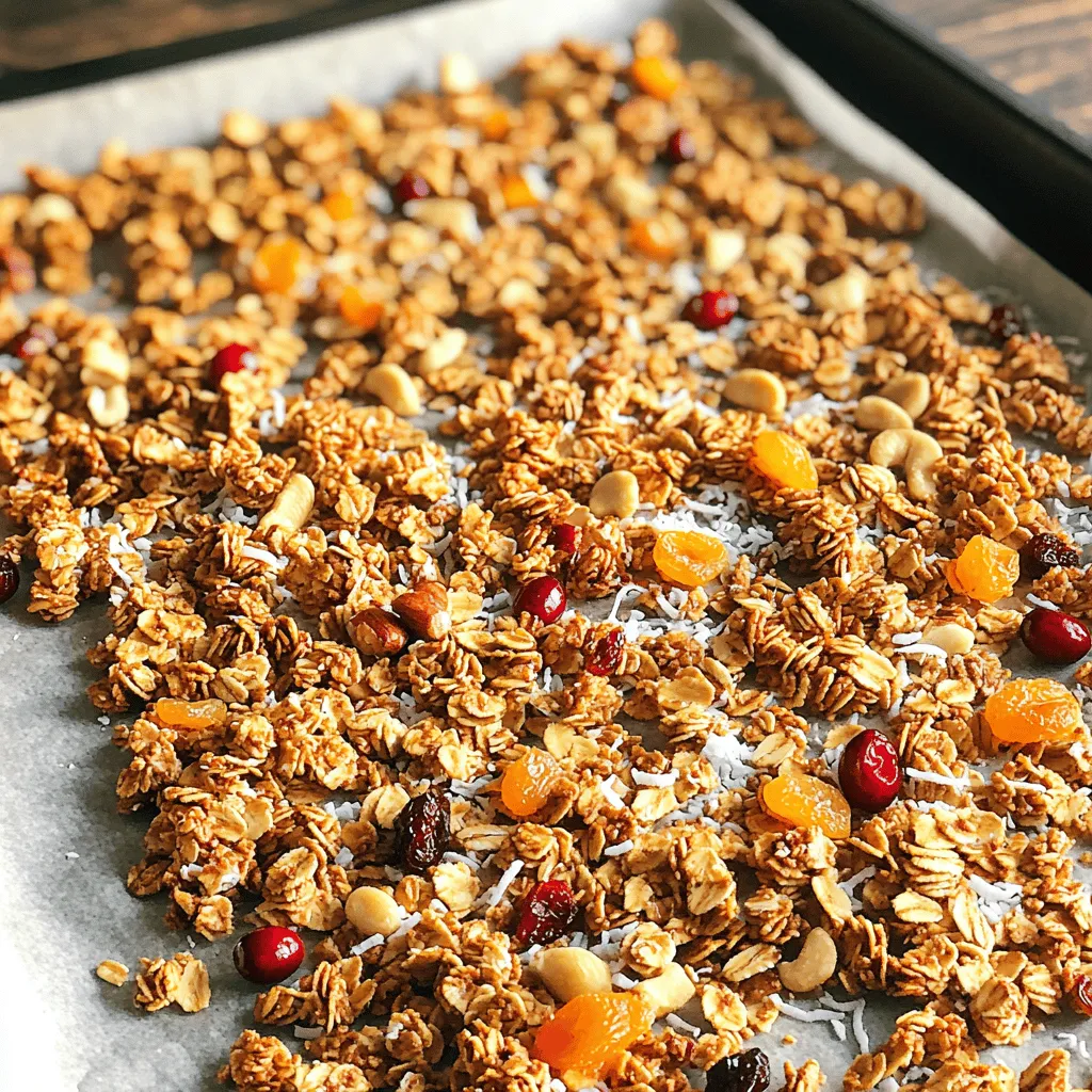 Für die perfekte Vanille Maple Granola benötigst du: - 3 Tassen grobe Haferflocken - 1 Tasse grob gehackte Nüsse (Mandeln, Walnüsse oder Pekannüsse) - 1 Tasse ungesüßte Kokosraspeln - 1/2 Tasse Ahornsirup - 1/4 Tasse geschmolzenes Kokosöl - 1 Teelöffel Vanilleextrakt - 1/2 Teelöffel Salz - 1/2 Teelöffel gemahlener Zimt - 1/2 Tasse getrocknete Früchte (Rosinen, Cranberries oder Aprikosen) Diese Zutaten kombinieren sich zu einer köstlichen Mischung. Die Haferflocken bilden die Basis. Sie geben dir Ballaststoffe. Nüsse fügen gesunde Fette und Proteine hinzu. Die Kokosraspeln sorgen für eine süße Note. Ahornsirup bringt eine natürliche Süße. Vanilleextrakt verleiht Aroma und Tiefe. Die Zutaten in dieser Granola bieten viele Vorteile: - Haferflocken: Sie unterstützen die Verdauung und halten dich lange satt. - Nüsse: Sie fördern die Herzgesundheit und sind reich an Nährstoffen. - Kokosraspeln: Sie liefern gesunde Fette und Antioxidantien. - Ahornsirup: Er hat weniger Zucker als viele andere Süßstoffe und enthält Mineralien. - Zimt: Er hat entzündungshemmende Eigenschaften und kann den Blutzuckerspiegel stabilisieren. Diese Kombination macht deine Granola nicht nur lecker, sondern auch gesund. Bei der Auswahl der Zutaten achte auf die Qualität: - Haferflocken: Wähle grobe, ungesüßte Flocken für den besten Geschmack. - Nüsse: Achte darauf, dass sie frisch sind. Geröstete Nüsse haben mehr Geschmack. - Kokosraspeln: Suche nach ungesüßten Varianten, um Zucker zu vermeiden. - Ahornsirup: Wähle echten Ahornsirup, nicht die künstlichen Varianten. - Gewürze: Frisch gemahlener Zimt hat ein intensiveres Aroma. Hochwertige Zutaten machen den Unterschied. Sie bringen mehr Geschmack und Nährstoffe in deine Granola. Heize deinen Ofen auf 175°C vor. Dies sorgt dafür, dass die Granola gleichmäßig backt. Lege ein Backblech mit Backpapier aus. Das macht die Reinigung einfach. Du kannst auch ein Backblech ohne Papier verwenden, aber das Papier hilft, die Granola nicht anzuhaften. Nimm eine große Rührschüssel. Gib die Haferflocken, die grob gehackten Nüsse und die ungesüßten Kokosraspeln hinein. Füge das Salz und den gemahlenen Zimt hinzu. Rühre alles gut um. Es ist wichtig, dass die trockenen Zutaten gut vermischt sind. So verteilt sich der Geschmack später besser. In einer separaten Schüssel mische den Ahornsirup, das geschmolzene Kokosöl und den Vanilleextrakt. Rühre mit einem Schneebesen, bis alles gut vermischt ist. Gieße die feuchte Mischung gleichmäßig über die trockenen Zutaten. Mische alles gründlich, bis die Haferflocken und Nüsse gut bedeckt sind. Verteile die Granola-Mischung auf dem Backblech. Drücke sie leicht an, um eine gleichmäßige Schicht zu formen. Backe die Granola etwa 20-25 Minuten. Rühre sie nach der Hälfte der Zeit um. So wird die Granola gleichmäßig braun. Achte darauf, dass sie nicht verbrennt; sie soll goldbraun und duftend sein. Nach dem Backen lass die Granola auf dem Blech abkühlen. Das macht sie knusprig. Füge nach dem Abkühlen die getrockneten Früchte hinzu. Bewahre die Granola in einem luftdichten Behälter auf. Um die Granola perfekt knusprig zu machen, gibt es einige einfache Tricks. Erstens, verteile die Mischung gleichmäßig auf dem Backblech. Eine dünne Schicht hilft beim gleichmäßigen Backen. Zweitens, rühre die Granola nach der ersten Hälfte der Backzeit um. So bräunt alles gleichmäßig. Drittens, achte darauf, dass die Granola goldbraun wird, aber nicht verbrennt. Wenn sie aus dem Ofen kommt, wird sie beim Abkühlen noch knuspriger. Ein häufiger Fehler ist, die Granola zu lange zu backen. Überwache sie gut, um ein Anbrennen zu verhindern. Ein weiterer Fehler ist, die Mischung zu stark zu rühren. Das kann die Knusprigkeit mindern. Auch zu viel Süßungsmittel kann die Granola weich machen. Halte dich an die Mengenangaben im Rezept, um das beste Ergebnis zu erzielen. Nach dem Backen lasse die Granola vollständig abkühlen. So bleibt sie knusprig. Bewahre die Granola in einem luftdichten Behälter auf. An einem kühlen, trockenen Ort bleibt sie frisch. Wenn du die Granola länger aufbewahren möchtest, kannst du sie auch im Kühlschrank lagern. So bleibt sie bis zu zwei Wochen gut. {{image_4}} Wenn du Nüsse oder Früchte nicht magst, gibt es viele Alternativen. Du kannst Saaten wie Sonnenblumen- oder Kürbiskerne verwenden. Diese geben einen tollen Crunch und viele Nährstoffe. Statt getrockneter Früchte sind frische Beeren eine gute Wahl. Sie sind süß und frisch. Du kannst auch Schokoladenstückchen oder Joghurtüberzug hinzufügen. Das macht die Granola süßer und schokoladiger. Für eine vegane Granola verwende einfach Ahornsirup und Kokosöl. Beide sind pflanzlich und lecker. Du kannst glutenfreie Haferflocken verwenden, um die Granola glutenfrei zu machen. Achte darauf, dass die Haferflocken als glutenfrei gekennzeichnet sind. Das ist wichtig für Menschen mit Glutenunverträglichkeit. So kannst du die Granola für alle geeignet machen. Um die Granola aufzupeppen, füge verschiedene Gewürze hinzu. Vanilleextrakt sorgt für einen süßen Duft. Du kannst auch Muskatnuss oder Ingwer verwenden. Diese Gewürze bringen einen warmen Geschmack. Eine Prise Salz verstärkt die Süße. Hast du Kokosnussgeschmack? Füge mehr Kokosraspeln hinzu! Für ein wenig mehr Süße kannst du auch Honig oder Agavendicksaft verwenden. Experimentiere mit verschiedenen Aromen, um deine perfekte Mischung zu finden. Selbstgemachte Granola hält sich gut. In einem luftdichten Behälter bleibt sie bis zu zwei Wochen frisch. Der richtige Behälter schützt vor Feuchtigkeit und Luft. So bleibt die Knusprigkeit erhalten. Achte darauf, die Granola an einem kühlen und trockenen Ort zu lagern. So vermeidest du, dass sie schimmelig wird oder weich wird. Am besten bewahrst du die Granola in einem Glasbehälter auf. Ein Behälter mit einem festen Deckel ist ideal. Du kannst auch wiederverwendbare Plastiktüten verwenden. Stelle sicher, dass sie wirklich dicht sind. Wenn du die Granola länger aufbewahren willst, kannst du sie auch einfrieren. Teilen sie in Portionen auf und friere sie in einem luftdichten Behälter ein. So bleibt der Geschmack frisch. Wenn du alte Granola hast, die nicht mehr knusprig ist, mach dir keine Sorgen! Du kannst sie einfach im Ofen aufbacken. Lege die Granola auf ein Backblech und backe sie bei 150 °C für etwa 10 Minuten. So wird sie wieder knusprig. Das ist eine großartige Möglichkeit, Lebensmittelverschwendung zu vermeiden. Du kannst die aufgefrischte Granola dann wieder genießen oder als Topping für Joghurt verwenden. Selbstgemachte Granola hält sich etwa zwei bis drei Wochen. Bewahre sie in einem luftdichten Behälter auf. So bleibt die Granola frisch und knusprig. Überprüfe regelmäßig, ob sie noch gut riecht und schmeckt. Wenn sie weich wird, ist es Zeit, sie zu ersetzen. Ja, du kannst andere Süßungsmittel verwenden. Honig ist eine gute Alternative. Auch Agavendicksaft oder Kokosblütenzucker funktionieren gut. Achte darauf, die Menge leicht anzupassen, da die Süßkraft unterschiedlich ist. Probiere verschiedene Optionen, um deinen Lieblingsgeschmack zu finden. Serviere die Granola mit Joghurt und frischem Obst. Das macht dein Frühstück lecker und gesund. Du kannst sie auch in eine Smoothie-Bowl streuen oder mit Milch genießen. Für eine knusprige Textur gibst du sie als Topping auf Desserts. Sei kreativ und entdecke neue Kombinationen! Diese Anleitung zur Herstellung von Granola zeigt, wie einfach es ist. Wir haben die wichtigsten Zutaten besprochen und deren Vorteile für deine Gesundheit herausgestellt. Du weißt jetzt, wie man sie richtig auswählt und zubereitet. Außerdem habe ich dir Tipps zur perfekten Knusprigkeit gegeben und Fehler aufgezeigt, die du vermeiden solltest. Denk daran, dass du Granola nach deinem Geschmack variieren kannst. Sie bleibt frisch, wenn du sie richtig lagerst. Genieße deine selbstgemachte Granola und probiere verschiedene Varianten aus!