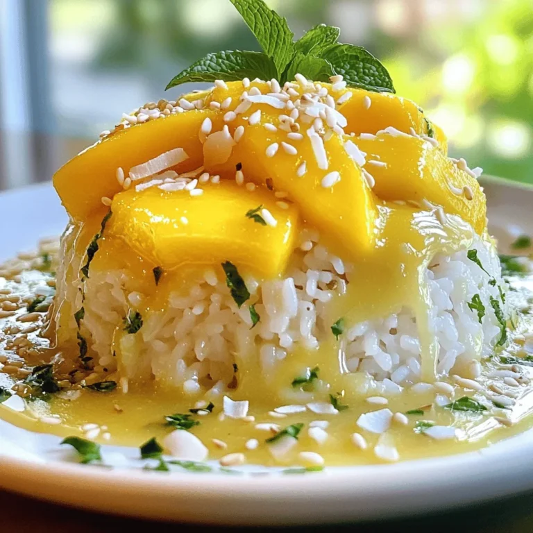 - 1 Tasse Klebreis - 2 Tassen Kokosmilch - 1/2 Tasse Zucker - 1/4 Teelöffel Salz - 1 reife Mango - 2 Esslöffel Sesamsamen oder geröstete Kokosflocken - Frische Minzblätter (optional) Die Hauptzutaten für Kokos Mango Klebreis sind einfach. Klebreis ist der Schlüssel. Er hat eine besondere Konsistenz, die ihn klebrig macht. Um den vollen Geschmack zu erreichen, brauchen wir auch Kokosmilch. Diese gibt dem Gericht die cremige Textur. Wir fügen Zucker und Salz hinzu, um die Aromen zu balancieren. Eine reife Mango bringt Frische und Süße. Für die Garnierung können Sie Sesamsamen oder geröstete Kokosflocken verwenden. Diese geben dem Gericht eine schöne Textur. Frische Minzblätter sind optional, aber sie bringen eine schöne Farbe und einen tollen Duft. Wenn Sie diese Zutaten richtig kombinieren, entsteht ein köstliches Dessert, das nicht nur gut aussieht, sondern auch hervorragend schmeckt. Zuerst spülen Sie den Klebreis. Nutzen Sie kaltes Wasser. Spülen Sie, bis das Wasser klar ist. Das entfernt die überschüssige Stärke. Danach lassen Sie den Reis einweichen. Mindestens vier Stunden sind nötig. Am besten ist es, den Reis über Nacht einzuweichen. Nach dem Einweichen lassen Sie den Reis abtropfen. Legen Sie ihn in einen Dampfgarer. Decken Sie den Dampfgarer mit einem sauberen Küchentuch ab. Dämpfen Sie den Reis für etwa 25 bis 30 Minuten. Er ist fertig, wenn er zart und klebrig ist. Während der Reis dämpft, machen Sie die Kokossauce. Nehmen Sie einen kleinen Topf. Vermengen Sie die Kokosmilch, den Zucker und das Salz. Stellen Sie den Topf auf mittlere Hitze. Rühren Sie, bis sich der Zucker vollständig aufgelöst hat. Wenn der Reis fertig ist, geben Sie ihn in eine große Schüssel. Gießen Sie etwa eine Tasse der Kokossauce über den warmen Reis. Rühren Sie sanft um, bis alles gut vermischt ist. Lassen Sie es für 15 bis 20 Minuten stehen. So können die Aromen einziehen. Zum Servieren formen Sie den Klebreis zu einem Hügel. Alternativ schöpfen Sie eine Portion auf einen Teller. Arrangieren Sie die Mangoscheiben neben dem Reis. Träufeln Sie die restliche Kokossauce darüber. Streuen Sie die Sesamsamen oder gerösteten Kokosflocken darauf. Optional können Sie frische Minzblätter zur Garnierung verwenden. Um den Klebreis perfekt zu dämpfen, sind Zeit und Temperatur wichtig. Achte darauf, dass der Dampfgarer gut gefüllt ist. Dämpfe den Reis 25 bis 30 Minuten. Prüfe den Reis nach 25 Minuten. Er sollte zart und klebrig sein. Wenn er noch fest ist, dämpfe ihn weitere 5 Minuten. So wird der Reis gleichmäßig gar. Wenn du nach einem anderen Geschmack suchst, versuche Honig oder Agavendicksaft. Diese Süßungsmittel geben dem Gericht eine besondere Note. Honig hat einen blumigen Geschmack, während Agavendicksaft milder ist. Du kannst die Menge anpassen, je nach deinem persönlichen Geschmack. Beginne mit der gleichen Menge wie Zucker und passe es an. Die Auswahl der richtigen Mango ist entscheidend für den Genuss. Achte auf eine weiche, reife Mango. Sie sollte leicht nachgeben, wenn du sanft drückst. Die Farbe spielt ebenfalls eine Rolle. Eine reife Mango hat meist eine gelbe oder rote Schale. Vermeide grüne Mangos, sie sind noch nicht reif. Wenn du unsicher bist, lasse sie ein paar Tage bei Raumtemperatur liegen. Sie reifen weiter und werden süßer. {{image_4}} Sie können viele Früchte verwenden, um den Geschmack zu ändern. Neben Mango sind auch Ananas und Papaya großartig. Diese Früchte bringen eine frische Süße. Sie können auch Beeren wie Erdbeeren oder Himbeeren hinzufügen. Diese Beeren sorgen für einen schönen Farbkontrast. Wenn Sie etwas Neues ausprobieren möchten, denken Sie an Kiwi oder Banane. Wenn Sie eine vegane Option suchen, können Sie die Kokosmilch ersetzen. Verwenden Sie Mandelmilch oder Hafermilch für einen ähnlichen Geschmack. Diese pflanzlichen Milchsorten sind ebenfalls cremig und lecker. Sie können auch Cashewcreme verwenden, um die gleiche Konsistenz zu erreichen. Achten Sie darauf, die Süße anzupassen, wenn Sie eine andere Milch verwenden. Möchten Sie eine würzige Note? Fügen Sie etwas Zimt oder Kardamom zur Kokossauce hinzu. Diese Gewürze geben dem Gericht einen warmen Geschmack. Sie können auch eine Prise Chili für einen kleinen Kick hinzufügen. Diese Mischung sorgt für einen interessanten Kontrast zur Süße der Mango. Probieren Sie es aus, um Ihr Geschmackserlebnis zu erweitern. Um den restlichen Kokos-Mango-Klebreis gut zu lagern, folge diesen Tipps: - Lass den Reis zuerst auf Raumtemperatur abkühlen. - Fülle ihn in einen luftdichten Behälter. - Bewahre den Behälter im Kühlschrank auf. - Der Reis hält sich so bis zu drei Tage. Wenn du den Reis länger aufbewahren möchtest, kannst du ihn auch einfrieren. Teile ihn in Portionen auf, bevor du ihn in einen gefrierfesten Behälter gibst. Das Aufwärmen von Kokos-Mango-Klebreis erfordert etwas Sorgfalt: - Nutze eine Mikrowelle: Gib den Reis in eine Schüssel, füge einen Esslöffel Wasser hinzu und decke die Schüssel ab. Erhitze ihn in kurzen Intervallen. Rühre zwischendurch um, bis er warm ist. - Für den Herd: Erhitze den Reis in einem kleinen Topf bei niedriger Hitze. Füge etwas Kokosmilch oder Wasser hinzu, um ihn feucht zu halten. Rühre regelmäßig, bis er warm ist. Vermeide es, den Reis zu überhitzen, damit er nicht austrocknet oder hart wird. Kokos-Mango-Klebreis bleibt im Kühlschrank für etwa 2 bis 3 Tage frisch. Achte darauf, ihn in einem luftdichten Behälter zu lagern. Dies schützt ihn vor Gerüchen und Austrocknen. Wenn du ihn länger aufbewahren möchtest, kannst du ihn auch einfrieren. Bei richtiger Lagerung hält er bis zu 2 Monate im Gefrierfach. Zum Aufwärmen, einfach in der Mikrowelle oder im Dampfgarer erhitzen. Ja, du kannst Klebreis auch ohne Dampfgarer zubereiten. Eine gute Alternative ist die Verwendung eines großen Topfes. Koche den Reis mit einem Verhältnis von 1:1,5 (Reis zu Wasser). Decke den Topf ab und lasse ihn bei niedriger Hitze 15 bis 20 Minuten köcheln. Überprüfe regelmäßig den Wasserstand und rühre gelegentlich um, um ein Anbrennen zu vermeiden. Kokos-Mango-Klebreis schmeckt toll zu verschiedenen Beilagen. Probiere frische Früchte wie Ananas oder Papaya. Diese bringen zusätzliche Frische. Auch ein leichter Joghurt oder ein Kokosnusseis sind gute Begleiter. Für Getränke empfehle ich einen süßen Thai-Eistee oder einen fruchtigen Smoothie. Diese ergänzen den süßen Geschmack des Klebreis perfekt. Zusammenfassend lässt sich sagen, dass Kokos-Mango-Klebreis aus wenigen, frischen Zutaten entsteht. Du bereitest den Reis vor, dampfst ihn auf und mischst ihn mit einer süßen Kokossauce. Variationen und Tipps helfen dir, dein Gericht anzupassen. Denke daran, reife Mangos auszuwählen und Kräuter für den besonderen Touch zu nutzen. Mit den richtigen Techniken zauberst du ein schnelles und schmackhaftes Dessert. Nutze die Tipps zur Lagerung, um Reste optimal zu genießen. Viel Spaß beim Kochen und gemeinsamen Genießen!