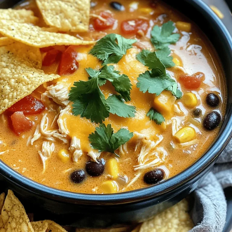 Für die One-Pot Cremige Hähnchen-Taco-Suppe brauche ich: - 450 g Hähnchenbrustfilets, ohne Knochen und Haut - 1 Esslöffel Olivenöl - 1 mittelgroße Zwiebel, gewürfelt - 3 Knoblauchzehen, fein gehackt - 1 Paprika, gewürfelt - 1 Dose gewürfelte Tomaten, mit Saft - 1 Dose schwarze Bohnen, abgetropft und abgespült - 1 Dose Mais, abgetropft - 500 ml Hühnerbrühe - 1 Päckchen Taco-Gewürz - 240 g Frischkäse, weich Diese Zutaten bilden die Basis für mein Rezept. Sie sorgen für Geschmack und eine cremige Textur. Um das Gericht noch besser zu machen, füge ich hinzu: - 100 g geriebener Cheddar-Käse - Salz und Pfeffer nach Geschmack - Frischer Koriander, gehackt Diese Zutaten bringen mehr Tiefe und Farbe in die Suppe. Das Taco-Gewürz gibt den besonderen Kick. Die Toppings machen die Suppe noch spannender. Ich empfehle: - Frischer Koriander - Tortilla-Chips Diese geben eine knusprige Note. Man kann auch Avocados oder Limettenschnitze verwenden. Das macht die Suppe noch frischer und leckerer! Zuerst sammeln wir alle Zutaten für die One-Pot Cremige Hähnchen-Taco-Suppe. Das macht das Kochen viel einfacher. Hier ist, was du brauchst: - 450 g Hähnchenbrustfilets - 1 Esslöffel Olivenöl - 1 mittelgroße Zwiebel - 3 Knoblauchzehen - 1 Paprika - 1 Dose gewürfelte Tomaten - 1 Dose schwarze Bohnen - 1 Dose Mais - 500 ml Hühnerbrühe - 1 Päckchen Taco-Gewürz - 240 g Frischkäse - 100 g geriebener Cheddar-Käse - Salz und Pfeffer - Frischer Koriander - Tortilla-Chips Beginne mit dem Würfeln der Zwiebel und Paprika. Hacke den Knoblauch fein. Dies sind die Grundzutaten, die der Suppe viel Geschmack geben. Jetzt erhitzt du das Olivenöl in einem großen Topf. Gib die Zwiebel und Paprika hinein und brate sie fünf Minuten lang. Sie sollten weich und duftend sein. Nach fünf Minuten kommt der Knoblauch dazu. Brate ihn eine weitere Minute mit. Der Duft wird köstlich! Dann füge die Hähnchenbrustfilets in den Topf. Danach kommen die gewürfelten Tomaten, schwarzen Bohnen, Mais, Hühnerbrühe und das Taco-Gewürz. Rühre alles gut um. Bringe die Mischung zum Simmern und decke den Topf ab. Lass die Suppe 15 bis 20 Minuten köcheln. Das Hähnchen sollte nun durchgegart sein. Sobald das Hähnchen fertig ist, nimm es aus der Suppe. Zerkleinere das Hähnchen mit zwei Gabeln. Gib das zerkleinerte Hähnchen zurück in den Topf. Jetzt kommt der Frischkäse dazu. Rühre gut um, bis der Käse geschmolzen ist. Lass die Suppe noch fünf Minuten köcheln. Füge nun den geriebenen Cheddar-Käse hinzu. Rühre weiter, bis auch dieser Käse geschmolzen ist. Schmecke die Suppe mit Salz und Pfeffer ab. Du kannst die Gewürze nach deinem Geschmack anpassen. Jetzt ist die Suppe bereit zum Servieren. Garnier sie mit frischem Koriander und serviere sie mit Tortilla-Chips. Um den besten Geschmack zu erzielen, nutze frische Gewürze. Taco-Gewürz bringt viel Aroma. Du kannst auch Kreuzkümmel und Paprika hinzufügen. Diese Gewürze geben der Suppe Tiefe. Ein Spritzer Limettensaft frisch aus der Frucht macht es noch besser. Für mehr Schärfe füge etwas Cayennepfeffer hinzu. So wird die Suppe lebendiger. Das Hähnchen muss gut durchgegart sein. Achte darauf, dass die Innentemperatur 75°C erreicht. Das Hähnchen bleibt saftig, wenn du es zuerst in der Brühe köcheln lässt. Zerkleinere das Hähnchen nach dem Kochen mit zwei Gabeln. So verteilt sich der Geschmack besser in der Suppe. Wenn du das Hähnchen zurück in die Suppe gibst, rühre es gut um. Du kannst das Rezept leicht anpassen. Probiere verschiedene Gemüsesorten wie Zucchini oder Karotten. Für eine vegetarische Option ersetze das Hähnchen durch Bohnen oder Tofu. Auch verschiedene Käsesorten sind möglich. Feta oder Gouda geben der Suppe eine neue Note. Experimentiere mit den Zutaten, um deinen eigenen Geschmack zu finden. {{image_4}} Wenn Sie eine vegetarische Variante der One-Pot Creamy Chicken Taco Soup zubereiten möchten, ist das einfach. Ersetzen Sie das Hähnchen durch 450 g Kichererbsen oder Linsen. Diese bringen Protein und Geschmack. Fügen Sie zusätzlich mehr Gemüse hinzu, wie Zucchini oder Karotten. Auch Süßkartoffeln sind eine gute Wahl. Sie geben der Suppe eine süße Note und eine schöne Farbe. Für eine schärfere Suppe können Sie frische Jalapeños oder Chilis hinzufügen. Einfach die gewürfelten Chilis mit der Zwiebel anbraten. Alternativ können Sie scharfe Salsa oder scharfen Paprika verwenden. Fügen Sie diese nach dem Hinzufügen der Hühnerbrühe hinzu. Achten Sie darauf, die Schärfe nach Ihrem Geschmack anzupassen. Die Käsesorten können der Suppe einen eigenen Charakter geben. Statt Cheddar können Sie Monterey Jack oder Pepper Jack verwenden. Diese Käsesorten schmelzen gut und bringen einen tollen Geschmack. Fügen Sie auch ein wenig Crème fraîche für mehr Cremigkeit hinzu. Jede Käsesorte verändert das Gesamtbild und macht das Gericht einzigartig. Um die One-Pot Cremy Chicken Taco Soup frisch zu halten, lagere sie in einem luftdichten Behälter. Lass die Suppe zuerst abkühlen, bevor du sie verschließt. So vermeidest du Kondenswasser, das die Suppe wässrig macht. Im Kühlschrank hält sie sich bis zu drei Tage. Achte darauf, sie gut zu beschriften, damit du sie nicht vergisst! Wenn du die Suppe länger aufbewahren möchtest, friere sie ein. Fülle die abgekühlte Suppe in gefrierfreundliche Behälter oder Beutel. Lass etwas Platz, da sich die Suppe beim Gefrieren ausdehnt. So bleibt der Geschmack erhalten. Die Suppe kann bis zu drei Monate im Gefrierfach bleiben. Zum Auftauen stell sie einfach über Nacht in den Kühlschrank. Wenn du die Reste aufwärmst, mach das langsam. Du kannst die Suppe in einem Topf bei mittlerer Hitze erwärmen. Rühre regelmäßig, damit sie nicht anbrennt. Wenn die Suppe zu dick ist, füge etwas Hühnerbrühe oder Wasser hinzu. Du kannst auch frischen Koriander oder Käse hinzufügen, um den Geschmack aufzufrischen. Ja, frisches Hähnchen ist eine tolle Option. Es hat einen besseren Geschmack und eine zarte Textur. Wenn du frisches Hähnchen verwendest, koche es einfach wie im Rezept beschrieben. Achte darauf, dass die Innentemperatur 75°C erreicht. So bleibt es sicher und lecker. Die Suppe hält sich gut bis zu fünf Tage im Kühlschrank. Stelle sicher, dass du die Suppe in einem luftdichten Behälter aufbewahrst. So bleibt sie frisch und schmackhaft. Wenn du die Suppe länger aufbewahren möchtest, kannst du sie einfrieren. Zu dieser Suppe passen viele Beilagen. Tortilla-Chips sind sehr beliebt. Sie geben einen tollen Crunch. Du kannst auch frische Avocado oder Limettenspalten servieren. Ein grüner Salat wäre ebenfalls eine gute Wahl. All diese Beilagen machen die Mahlzeit noch besser! In diesem Beitrag haben wir die Zutaten, die Zubereitung und Variationen einer leckeren Suppe behandelt. Du hast gelernt, wie du die Hauptzutaten auswählst und worauf du bei Gewürzen achten solltest. Außerdem habe ich dir Tipps gegeben, wie du die Suppe aufbewahren kannst. Denke daran, dass diese Suppe vielfältig ist. Du kannst sie anpassen und kreativ gestalten. Probiere verschiedene Optionen aus und finde deinen persönlichen Liebling. Gutes Kochen macht Spaß und bringt Freude!
