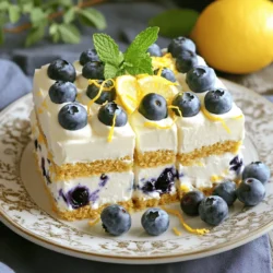 Für diesen leckeren Kuchen brauchen Sie: - 1 Tasse frische Blaubeeren - 1 Tasse Schlagsahne - 1 Tasse Frischkäse, weich - 1/2 Tasse Puderzucker - 1/4 Tasse frischer Zitronensaft - Schale von 1 Zitrone - 1 Teelöffel Vanilleextrakt - 1 Paket (400 g) Graham Crackers - Zusätzliche Blaubeeren und Zitronenschale zur Dekoration Diese Zutaten sind einfach und leicht zu finden. Die frischen Blaubeeren geben dem Kuchen eine süße Note. Der Zitronensaft sorgt für einen frischen, spritzigen Geschmack. Achten Sie darauf, frische Blaubeeren zu wählen. Sie sollten prall und blau sein. Für den Frischkäse ist es wichtig, dass er weich ist. Dies hilft, eine glatte Creme zu machen. - Verwenden Sie hochwertigen Puderzucker, um die Süße gut zu steuern. - Der Zitronensaft sollte frisch gepresst sein. Dies bringt mehr Geschmack als der aus der Flasche. - Für die Graham Crackers können Sie die Normalversion oder eine Vollkornversion wählen. Dekorieren Sie den Kuchen mit zusätzlichen Blaubeeren und Zitronenschale. Dies sieht schön aus und gibt mehr Geschmack. - Ein Minzblatt auf jedem Stück bringt einen frischen Look. - Sie können auch etwas Schokoladensauce oder Karamell hinzufügen, um das Dessert zu verfeinern. Diese kleinen Extras machen den Kuchen noch köstlicher und ansprechender! Die Vorbereitungszeit für diesen Kuchen beträgt nur 20 Minuten. Du benötigst eine große Rührschüssel, einen Handmixer und eine 23x33 cm große Auflaufform. Halte auch Frischhaltefolie bereit, um den Kuchen später abzudecken. Für die Zitronencreme schlägst du zuerst die Schlagsahne. Verwende einen Handmixer und schlage, bis weiche Spitzen entstehen. In einer anderen Schüssel vermischst du den weichen Frischkäse, Puderzucker, frischen Zitronensaft, Zitronenschale und Vanilleextrakt. Mische alles gut, bis die Creme glatt ist. Dann hebst du vorsichtig die geschlagene Sahne unter die Frischkäse-Mischung. Achte darauf, keine weißen Streifen zu sehen. Lege die Graham Crackers gleichmäßig in die Auflaufform. Bedecke den Boden komplett. Verteile ein Drittel der Zitronencreme darüber und streue die Hälfte der Blaubeeren darauf. Wiederhole diesen Vorgang mit einer weiteren Schicht Graham Crackers und dann einem weiteren Drittel der Creme. Füge die restlichen Blaubeeren hinzu. Wenn noch Creme übrig ist, verteile sie auf der letzten Schicht Graham Crackers. Decke die Form mit Frischhaltefolie ab und stelle sie mindestens 4 Stunden in den Kühlschrank. Je länger du wartest, desto besser vermischen sich die Aromen. Vor dem Servieren dekorierst du den Kuchen mit zusätzlichen Blaubeeren und Zitronenschale. Um die beste Konsistenz für die Creme zu erzielen, schlage die Sahne, bis sie weiche Spitzen bildet. Das ist wichtig! Achte darauf, dass du den Frischkäse gut mit dem Puderzucker und dem Zitronensaft vermengst, bis die Mischung ganz glatt ist. Wenn du die geschlagene Sahne unterhebst, sei vorsichtig. Mische sanft, bis keine weißen Streifen mehr sichtbar sind. So bleibt die Creme luftig und leicht. Saisonale Zutaten machen dein Dessert besonders frisch. Nutze frische Blaubeeren, wenn sie in voller Saison sind. Sie haben einen besseren Geschmack und mehr Nährstoffe. Auch bei der Zitrone gilt: Wähle die saftigsten, die du findest. Frischer Zitronensaft bringt mehr Aroma in die Creme. Du kannst auch Limetten verwenden, wenn du einen anderen Geschmack willst. Ein häufiger Fehler ist, die Sahne zu lange zu schlagen. Wenn die Sahne zu fest wird, kann sie klumpig werden. Ein anderer Fehler ist, die Creme zu früh zu servieren. Der Kuchen braucht Zeit im Kühlschrank, damit die Aromen sich gut vermischen. Lass ihn mindestens vier Stunden stehen, besser über Nacht. So wird dein No-Bake Lemon Blueberry Icebox Cake perfekt! {{image_4}} Wenn Sie keine Blaubeeren haben oder etwas anderes wollen, probieren Sie Erdbeeren oder Himbeeren. Diese Früchte bringen frische Aromen in den Kuchen. Schneiden Sie die Erdbeeren in kleine Stücke. Sie können auch gefrorene Beeren verwenden, aber lassen Sie sie vorher auftauen. So bleibt der Kuchen nicht zu wässrig. Für eine glutenfreie Option nutzen Sie glutenfreie Graham Crackers. Achten Sie darauf, dass sie keine Weizenprodukte enthalten. Um den Kuchen vegan zu machen, ersetzen Sie die Sahne durch Kokoscreme. Verwenden Sie veganen Frischkäse und Puderzucker. Diese Alternativen bringen viele leckere Aromen mit. Zitronen sind toll, aber Sie können auch Limetten oder Orangen verwenden. Limettensaft gibt dem Kuchen einen frischen Kick. Orangen bringen eine süße Note. Mischen Sie die Zesten der Zitrusfrüchte in die Creme. So wird der Geschmack intensiver und interessanter. Experimentieren Sie ruhig mit den Aromen, um Ihren perfekten Kuchen zu finden. Um den No-Bake Lemon Blueberry Icebox Cake frisch zu halten, bewahre ihn im Kühlschrank auf. Decke die Auflaufform mit Frischhaltefolie ab. Dies schützt den Kuchen vor Gerüchen und hält die Feuchtigkeit. Wenn du ihn in einem Behälter aufbewahrst, wähle einen luftdichten Behälter. So bleibt der Kuchen länger lecker. Im Kühlschrank hält der Kuchen etwa 3 bis 5 Tage. Nach dieser Zeit kann die Konsistenz nachlassen. Wenn du den Kuchen länger aufbewahren möchtest, kannst du ihn einfrieren. Im Gefrierschrank bleibt er bis zu 2 Monate frisch. Achte darauf, ihn gut einzupacken, damit er keine Gefrierbrand bekommt. Der No-Bake Lemon Blueberry Icebox Cake muss nicht aufgewärmt werden. Er schmeckt am besten, wenn er kalt serviert wird. Nimm ihn einfach aus dem Kühlschrank und schneide ihn in Stücke. Wenn du ihn gefroren hast, lasse ihn über Nacht im Kühlschrank auftauen. Dann kannst du ihn genießen! Der No-Bake Lemon Blueberry Icebox Cake sollte mindestens 4 Stunden gekühlt werden. Ich empfehle, ihn über Nacht im Kühlschrank zu lassen. So vermischen sich die Aromen gut. Der Kuchen wird dann fest und lässt sich leicht schneiden. Je länger er kühl bleibt, desto besser wird der Geschmack. Ja, du kannst die Sahne ersetzen. Eine gute Option ist Kokosnusscreme. Diese verleiht dem Kuchen einen tollen Geschmack. Alternativ kannst du auch pflanzliche Sahne verwenden. Achte darauf, dass die Ersatzsahne gut aufgeschlagen wird, um die luftige Textur zu erhalten. Ja, du kannst den Kuchen im Voraus zubereiten. Er bleibt bis zu 3 Tage im Kühlschrank frisch. Bereite ihn einfach einen Tag vor deinem Anlass zu. So sparst du Zeit und Stress am Tag des Servierens. Der No-Bake Lemon Blueberry Icebox Cake ist einfach und lecker. Wir haben die Hauptzutaten, besondere Tipps und kreative Variationen besprochen. Beachte die Wichtigkeit der richtigen Lagerung und kühl die Schichten gut. Mit diesen Tipps wirst du jeden Eindruck machen! Ob du ihn für eine Feier oder einen Snack zubereitest, dieser Kuchen wird sicher begeistern. Viel Spaß beim Ausprobieren und genießen!