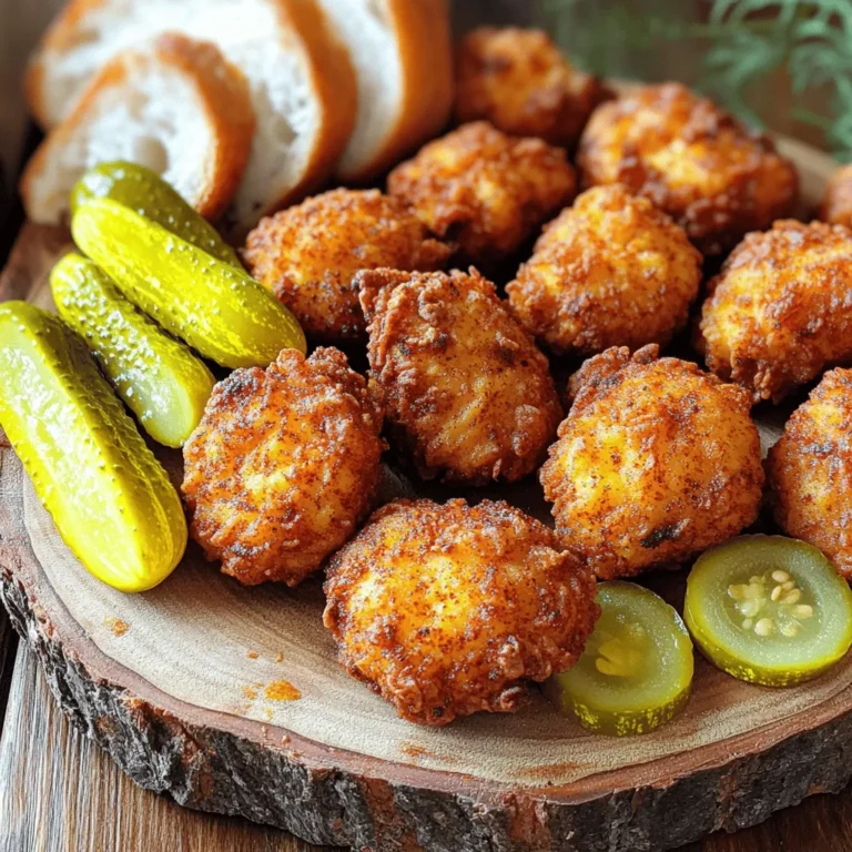 Für die Nashville Hot Chicken Nuggets brauchen Sie: - 450 g Hähnchenbrustfilets, in Stücke geschnitten - 240 ml Buttermilch - 1 Teelöffel Salz - 1 Teelöffel schwarzer Pfeffer - 1 Teelöffel Knoblauchpulver - 1 Teelöffel Zwiebelpulver - 1 Teelöffel geräuchertes Paprika - 125 g Weizenmehl - 1 Teelöffel Cayennepfeffer - 1 Esslöffel brauner Zucker - 1 Esslöffel scharfe Soße - Kochspray Diese Zutaten machen die Nuggets saftig und würzig. Der Mix aus Gewürzen gibt den Nuggets das besondere Etwas. Die Marinade ist der Schlüssel zu zartem Hähnchen. Sie benötigen: - Buttermilch - Salz - Pfeffer - Knoblauchpulver - Zwiebelpulver - Geräuchertes Paprika Die Buttermilch macht das Hähnchen weich. Die Gewürze fügen Geschmack hinzu. Lassen Sie das Hähnchen mindestens 30 Minuten marinieren, damit die Aromen gut einziehen. Wählen Sie frisches Hähnchen. Achten Sie auf die Qualität der Buttermilch. Bio-Produkte sind oft besser. Für die Gewürze, verwenden Sie frisch gemahlene Varianten. Diese haben mehr Geschmack. Achten Sie auch darauf, dass der Cayennepfeffer die richtige Schärfe hat. Experimentieren Sie mit verschiedenen scharfen Soßen, um Ihre perfekte Mischung zu finden. Beginne mit der Marinade. Nimm eine große Schüssel und mische die Buttermilch, Salz, schwarzen Pfeffer, Knoblauchpulver, Zwiebelpulver sowie geräuchertes Paprika. Das gibt dem Hähnchen tollen Geschmack. Schneide die Hähnchenbrustfilets in mundgerechte Stücke. Lege sie in die Marinade und rühre um, bis sie gut bedeckt sind. Decke die Schüssel ab und stelle sie für mindestens 30 Minuten in den Kühlschrank. So kann das Hähnchen die Aromen aufnehmen. Für die Panade brauchst du eine andere Schüssel. Mische dort das Weizenmehl, Cayennepfeffer und braunen Zucker. Diese Mischung gibt den Nuggets den perfekten Crunch und etwas Schärfe. Hole das Hähnchen aus dem Kühlschrank. Tauche jedes Stück in die Mehlmischung und achte darauf, dass es gut bedeckt ist. Es ist wichtig, dass die Panade gleichmäßig ist, damit sie beim Frittieren knusprig wird. Heize deinen Air Fryer auf 200°C vor. Lege die panierten Hähnchen-Nuggets in den Korb. Achte darauf, dass sie in einer einzigen Schicht liegen. Das hilft ihnen, gleichmäßig zu garen. Besprühe die Nuggets leicht mit Kochspray. Das sorgt für eine goldene Farbe und Knusprigkeit. Frittiere die Nuggets für 10-12 Minuten. Wende sie einmal während des Garens. Achte darauf, dass sie gut durchgegart und schön braun sind. Während die Nuggets frittieren, kannst du die scharfe Soße vorbereiten. Mische etwas von der übrig gebliebenen Marinade mit der scharfen Soße. Wenn die Nuggets fertig sind, lege sie in eine große Schüssel und träufle die würzige Sauce darauf. Schwenke die Nuggets, sodass sie gleichmäßig bedeckt sind. Fertig sind deine knusprigen Nashville Hot Chicken Nuggets! Ein häufiger Fehler ist, das Hähnchen nicht lange genug zu marinieren. Die Marinade gibt dem Hähnchen Geschmack und Saftigkeit. Ich empfehle, es mindestens 30 Minuten im Kühlschrank zu lassen. Ein weiterer Fehler ist die Überfüllung des Air Fryers. Wenn die Nuggets zu nah beieinander liegen, werden sie nicht knusprig. Achte darauf, genug Platz zu lassen. Die ideale Temperatur für die Nuggets liegt bei 200°C. Die Garzeit beträgt etwa 10-12 Minuten. Ich empfehle, die Nuggets nach der Hälfte der Zeit umzudrehen. So werden sie gleichmäßig knusprig. Bei Bedarf kannst du die Nuggets auch länger garen, bis sie goldbraun sind. Um die Nuggets besonders knusprig zu machen, besprühe sie leicht mit Kochspray. Das hilft, eine schöne goldene Kruste zu erzeugen. Eine weitere Technik ist, die Nuggets nach dem Frittieren in eine Schüssel zu geben und die scharfe Soße gleichmäßig darüber zu träufeln. Dadurch bleibt die Knusprigkeit erhalten und die Nuggets bekommen zusätzlichen Geschmack. {{image_4}} Wenn Sie gerne experimentieren, probieren Sie verschiedene Gewürze. Sie können Paprika, Kreuzkümmel oder italienische Kräuter verwenden. Diese geben den Nuggets einen neuen Geschmack. Eine Mischung aus Honig und Senf kann auch gut sein. So wird es süß und scharf zugleich. Für eine vegetarische Version können Sie Blumenkohl verwenden. Schneiden Sie ihn in Stücke und marinieren Sie ihn wie das Hähnchen. Für eine vegane Option nehmen Sie Tofuwürfel. Pressen Sie den Tofu, um überschüssige Flüssigkeit zu entfernen. Marinieren Sie ihn dann in der Buttermilch-Alternative. Beilagen machen das Essen noch besser. Servieren Sie die Nuggets mit eingelegten Gurken. Diese sorgen für eine frische Note. Pommes frites oder Süßkartoffelpommes passen ebenfalls gut dazu. Eine scharfe Dip-Sauce macht alles noch würziger. Denk an einen cremigen Ranch-Dip oder eine klassische BBQ-Sauce. Um die Nuggets frisch zu halten, lege sie in einen Behälter. Du kannst einen luftdichten Behälter benutzen. Achte darauf, dass die Nuggets abgekühlt sind, bevor du sie einpackst. So bleibt die Knusprigkeit erhalten. Du kannst auch Backpapier zwischen die Nuggets legen. Das hilft, ein Ankleben zu vermeiden. Für das Aufwärmen empfehle ich den Air Fryer. Er macht die Nuggets wieder schön knusprig. Heize den Air Fryer auf 180°C vor. Lege die Nuggets in den Korb und erwärme sie für 5 bis 7 Minuten. Du kannst auch die Mikrowelle nutzen, aber die Nuggets werden dann nicht so knusprig. Die Nuggets bleiben im Kühlschrank etwa 3 bis 4 Tage frisch. Wenn du sie länger aufbewahren möchtest, friere sie ein. In einem Gefrierbehälter sind die Nuggets bis zu 3 Monate haltbar. Stelle sicher, dass du die Nuggets gut verpackst, um Frostschäden zu vermeiden. Die Nuggets sollten mindestens 30 Minuten in der Marinade bleiben. So ziehen die Aromen gut ein. Wenn Sie mehr Zeit haben, marinieren Sie sie bis zu 2 Stunden. Das macht die Nuggets noch zarter und geschmackvoller. Ja, Sie können die Nuggets auch im Ofen zubereiten. Heizen Sie den Ofen auf 200°C vor. Legen Sie die Nuggets auf ein Backblech mit Backpapier. Backen Sie sie etwa 20-25 Minuten lang, bis sie goldbraun sind. Drehen Sie sie nach der Hälfte der Zeit um, damit sie gleichmäßig garen. Die besten Dips für diese Nuggets sind cremig und scharf. Probieren Sie diese: - Ranch-Dressing - Blauschimmelkäse-Dip - Honig-Senf-Sauce - Sriracha-Mayo Diese Dips ergänzen die Würze der Nuggets perfekt und machen das Essen noch besser. Nashville Hot Chicken Nuggets sind einfach zuzubereiten. Wir haben die besten Zutaten, die richtige Marinade und Tipps zur Zubereitung behandelt. Mit der Schritt-für-Schritt-Anleitung gelingt dir die perfekte Panade. Du weißt jetzt, wie du häufige Fehler vermeidest und die besten Garzeiten einhältst. Variationen bieten dir viele Möglichkeiten, um das Gericht anzupassen. Lagere und wärme die Nuggets richtig auf, um ihre Frische zu bewahren. Experimentiere mit Rezepten und genieße die Vielfalt!