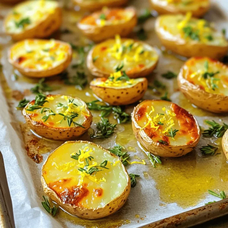 Für diese köstlichen Röstkartoffeln brauchen Sie: - 900 g kleine Kartoffeln, halbiert - 3 Esslöffel Olivenöl - Abgeriebene Schale und Saft von 1 großen Zitrone - 3 Knoblauchzehen, fein gehackt - 2 Teelöffel frischer Rosmarin, gehackt - 2 Teelöffel frischer Thymian, gehackt - Salz und Pfeffer nach Geschmack - Frische Petersilie zur Garnitur Diese Zutaten machen die Röstkartoffeln frisch und lecker. Die kleinen Kartoffeln sorgen für eine gleichmäßige Garung. Olivenöl gibt ihnen einen tollen Geschmack und hilft, sie knusprig zu machen. Die Gewürze sind das Herzstück dieses Rezepts. Die Kombination von Zitrone, Knoblauch, Rosmarin und Thymian bringt Aromen zusammen. Die Zitrone fügt eine spritzige Note hinzu. Knoblauch bringt Tiefe in den Geschmack. Rosmarin und Thymian geben einen schönen, erdigen Geschmack. Diese Mischung macht die Kartoffeln besonders. Frische Kräuter sind ein Muss für dieses Gericht. Sie haben einen intensiveren Geschmack als getrocknete Kräuter. Frischer Rosmarin und Thymian verleihen den Kartoffeln mehr Duft und Frische. Wenn Sie die Kräuter hacken, setzen sie ihre ätherischen Öle frei. Das macht den Geschmack lebendig und einladend. Nutzen Sie frische Kräuter, wann immer es geht. Sie machen Ihrer Mahlzeit einen großen Unterschied. Heize den Ofen auf 200°C vor. Nimm 900 g kleine Kartoffeln und halbiere sie. Verwende eine große Rührschüssel. Füge die halbierten Kartoffeln hinzu. Gib 3 Esslöffel Olivenöl in die Schüssel. Reibe die Schale von 1 großen Zitrone ab. Presse den Saft der Zitrone aus und füge ihn hinzu. Hacke 3 Knoblauchzehen fein und gib sie in die Schüssel. Füge 2 Teelöffel frischen Rosmarin und 2 Teelöffel frischen Thymian hinzu. Würze alles mit Salz und Pfeffer. Vermenge die Mischung gut, bis die Kartoffeln gleichmäßig beschichtet sind. Verteile die gewürzten Kartoffeln auf ein Backblech mit Backpapier. Röste die Kartoffeln für 25-30 Minuten. Wende sie einmal, damit sie gleichmäßig garen. Die Kartoffeln sind fertig, wenn sie goldbraun und knusprig sind. Nach dem Garen die Kartoffeln aus dem Ofen nehmen und einige Minuten abkühlen lassen. Garniere sie mit frischer Petersilie vor dem Servieren. Um die perfekten Zitronen-Kräuter-Röstkartoffeln zu machen, heizen Sie den Ofen auf 200°C vor. Diese Temperatur hilft, die Kartoffeln gleichmäßig zu garen. Rösten Sie die Kartoffeln 25 bis 30 Minuten. Sie sollten goldbraun und knusprig sein. Wenden Sie sie einmal während des Garens. So rösten sie gleichmäßig. Knusprige Kartoffeln sind der Schlüssel zu diesem Rezept. Nutzen Sie kleine Kartoffeln, da sie schneller garen. Das Olivenöl sorgt für eine schöne Kruste. Sie können auch etwas Maisstärke hinzufügen. Diese hilft den Kartoffeln, noch knuspriger zu werden. Achten Sie darauf, dass die Kartoffeln genug Platz auf dem Backblech haben. Wenn sie zu nah beieinander liegen, dampfen sie eher als rösten. Die Präsentation macht viel aus. Servieren Sie die Kartoffeln in einer schönen Schüssel. Streuen Sie etwas Zitronenzeste darüber. Das bringt nicht nur Farbe, sondern auch den frischen Geschmack hervor. Garnieren Sie mit frischer Petersilie für einen letzten Touch. So sehen die Kartoffeln noch einladender aus! {{image_4}} Kräuter bringen viel Geschmack. Sie machen die Kartoffeln noch besser. Probieren Sie Basilikum oder Oregano. Diese Kräuter passen gut zu Zitrone. Ein wenig Dill kann auch eine frische Note bringen. Seien Sie kreativ und mischen Sie verschiedene Kräuter. Gemüse macht alles noch leckerer. Fügen Sie Paprika oder Zucchini hinzu. Diese Gemüse rösten gut mit den Kartoffeln. Sie nehmen den Zitronengeschmack auf. Karotten sind auch eine tolle Wahl. Sie sorgen für Süße und Farbe. Dieses Gemüse macht Ihre Beilage bunt und schmackhaft. Kartoffeln passen gut zu vielen Gerichten. Servieren Sie sie mit gegrilltem Fleisch oder Fisch. Sie ergänzen auch Salate sehr gut. Versuchen Sie die Kartoffeln mit einem frischen Joghurt-Dip. Das bringt eine tolle Kombination. Diese Kombinationen machen jede Mahlzeit besonders. Um übrig gebliebene Röstkartoffeln perfekt zu lagern, lege sie in einen luftdichten Behälter. Stelle sicher, dass sie vollständig abgekühlt sind, bevor du sie verpackst. So bleiben sie länger frisch. Du kannst sie bis zu drei Tage im Kühlschrank aufbewahren. Um die Röstkartoffeln wieder warm zu machen, heize deinen Ofen auf 180°C vor. Verteile die Kartoffeln auf einem Backblech und röste sie für etwa 10–15 Minuten. So werden sie knusprig und heiß. Alternativ kannst du sie auch in einer Pfanne auf mittlerer Hitze erwärmen. Rühre sie regelmäßig um, damit sie gleichmäßig warm werden. Die Haltbarkeit der Röstkartoffeln beträgt etwa drei Tage im Kühlschrank. Achte darauf, sie gut verpackt zu lagern. Wenn du die Kartoffeln länger aufbewahren möchtest, friere sie ein. Sie bleiben bis zu einem Monat frisch im Gefrierfach. Vor dem Essen solltest du sie dann im Kühlschrank auftauen und wieder erhitzen. Die Kartoffeln sollten 25 bis 30 Minuten im Ofen geröstet werden. Achte darauf, sie bei 200°C zu garen. Wende die Kartoffeln einmal während des Garens. So werden sie gleichmäßig knusprig und goldbraun. Ja, du kannst andere Kartoffelsorten verwenden. Festkochende Kartoffeln wie kleine rote oder gelbe Kartoffeln sind am besten. Sie behalten ihre Form gut und werden lecker. Mehlige Kartoffeln sind weniger ideal, da sie zerfallen können. Zitronen-Kräuter-Röstkartoffeln passen zu vielen Gerichten. Sie harmonieren gut mit gegrilltem Fleisch, Fisch oder Gemüse. Probiere sie zu einem frischen Salat oder einer würzigen Quiche. Sie sind eine tolle Beilage für jedes Essen. Zitronen-Kräuter-Röstkartoffeln bringen frischen Geschmack in Ihr Essen. Wir haben die besten Zutaten und die Schritt-für-Schritt-Anleitung behandelt. Dazu gab es Tipps für perfekte Ergebnisse und leckere Variationen. Denken Sie daran, auch die Aufbewahrung zu beachten, um Reste genussvoll zu genießen. Diese Kartoffeln sind einfach und vielseitig. Probieren Sie sie aus und verwandeln Sie jedes Gericht in ein Highlight!