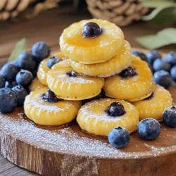 Um die perfekten Blaubeer-Pfannkuchen-Bissen zu machen, brauchst du: - 1 Tasse Weizenmehl - 1 Esslöffel Zucker - 1 Teelöffel Backpulver - 1/2 Teelöffel Natron - 1/4 Teelöffel Salz - 3/4 Tasse Buttermilch (alternativ normale Milch mit 1 Esslöffel Essig) - 1 großes Ei - 2 Esslöffel geschmolzene Butter - 1 Tasse frische Blaubeeren - 1 Teelöffel Vanilleextrakt - Kochspray oder Butter für die Pfanne Diese Zutaten geben den Bissen ihren tollen Geschmack und die perfekte Konsistenz. Die Kombination aus frischen Blaubeeren und Vanille macht sie besonders lecker. Du kannst die Bissen leicht anpassen. Hier sind einige Ideen: - Füge Zimt für einen warmen Geschmack hinzu. - Ersetze die Blaubeeren mit Himbeeren oder Erdbeeren. - Mische in den Teig Nüsse für einen knusprigen Biss. Diese kleinen Änderungen machen die Bissen spannend und frisch. Experimentiere gerne mit deinen Lieblingszutaten! Die Blaubeer-Pfannkuchen-Bissen sind nicht nur lecker, sondern auch nahrhaft. Sie enthalten: - Ballaststoffe aus dem Weizenmehl und den Blaubeeren. - Vitamine wie Vitamin C aus den Blaubeeren. - Protein aus dem Ei und der Milch. Jeder Bissen bietet dir Energie und ist eine gute Wahl für einen Snack oder ein Frühstück. Sie sind einfach zuzubereiten und bringen Freude in deine Küche. Zuerst stelle alle Zutaten bereit. Du brauchst: - 1 Tasse Weizenmehl - 1 Esslöffel Zucker - 1 Teelöffel Backpulver - 1/2 Teelöffel Natron - 1/4 Teelöffel Salz - 3/4 Tasse Buttermilch - 1 großes Ei - 2 Esslöffel geschmolzene Butter - 1 Tasse frische Blaubeeren - 1 Teelöffel Vanilleextrakt - Kochspray oder Butter Sorge dafür, dass die Blaubeeren frisch sind. Das macht einen großen Unterschied im Geschmack. Nimm eine mittlere Schüssel. Vermische das Weizenmehl, den Zucker, das Backpulver, das Natron und das Salz gut. In einer anderen Schüssel rührst du die Buttermilch, das Ei, die geschmolzene Butter und den Vanilleextrakt. Rühre alles glatt. Jetzt gieße die flüssigen Zutaten in die trockenen. Rühre sanft, bis alles vermischt ist. Ein paar Klümpchen sind okay. Füge dann die Blaubeeren hinzu. Achte darauf, dass sie ganz bleiben. Heize eine Mini-Muffin-Form bei mittlerer Hitze vor. Fette die Form leicht mit Kochspray oder Butter ein. Gib etwa 1 Esslöffel des Teigs in jede Tasse. Fülle sie bis zur Hälfte. Backe sie 3-4 Minuten. Die Ränder sollten fest aussehen. Du siehst Bläschen auf der Oberfläche. Drehe jeden Bissen vorsichtig um. Backe sie weitere 2-3 Minuten, bis sie goldbraun sind. Nimm sie aus der Form und wiederhole den Vorgang mit dem restlichen Teig. Serviere die Bissen warm. Du kannst sie mit Sirup oder Puderzucker verfeinern. Füge einige ganze Blaubeeren hinzu, um sie hübsch zu machen. Um die besten Blaubeer-Pfannkuchen-Bissen zu machen, achte auf die folgenden Punkte: - Verwende frische Blaubeeren für den besten Geschmack. - Mische die Zutaten nur so lange, bis sie gerade zusammenkommen. Klumpen sind in Ordnung. - Die Pfanne sollte gut erhitzt sein, bevor du den Teig hinzufügst. - Fette die Muffin-Form zwischen den Durchgängen gut ein. Ein häufiger Fehler ist, den Teig zu stark zu mischen. Das führt zu harten Bissen. Ein anderer Fehler ist, die Pfanne nicht genug zu erhitzen. Das kann zu nicht durchgebackenen Bissen führen. Achte darauf, die Blaubeeren vorsichtig unterzuheben. So bleiben sie ganz und geben einen tollen Geschmack. Serviere die Pfannkuchen-Bissen auf einem schönen Teller. Staple sie übereinander und stecke Zahnstochern hinein. Das sieht toll aus und macht das Essen leicht. Du kannst sie mit Ahornsirup oder Puderzucker toppen. Füge ein paar ganze Blaubeeren hinzu, um die Farben zu betonen. So wird dein Gericht noch lebendiger. {{image_4}} Um glutenfreie Blaubeer-Pfannkuchen-Bissen zu machen, tauschen Sie das Weizenmehl aus. Verwenden Sie eine glutenfreie Mehlmischung. Achten Sie darauf, dass die Mischung Xanthan oder Guarkernmehl enthält. Diese Zutaten sorgen dafür, dass der Teig gut bindet. Die anderen Schritte bleiben gleich. So können auch Menschen mit Glutenunverträglichkeit diese Bissen genießen. Für vegane Blaubeer-Pfannkuchen-Bissen lassen Sie das Ei weg. Stattdessen können Sie einen „Eiersatz“ verwenden. Mischen Sie einen Esslöffel Leinsamen mit drei Esslöffeln Wasser. Lassen Sie es einige Minuten stehen, bis es gelartig wird. Verwenden Sie pflanzliche Milch, wie Mandel- oder Hafermilch, anstelle von Buttermilch. Auch die Butter können Sie durch Kokosöl ersetzen. Das gibt den Bissen einen tollen Geschmack. Sie können die Blaubeer-Pfannkuchen-Bissen ganz nach Ihrem Geschmack anpassen. Fügen Sie Zimt oder Muskatnuss hinzu für mehr Wärme. Wer Schokolade mag, kann Schokoladenstückchen unterheben. Für einen fruchtigen Kick probieren Sie Himbeeren oder Erdbeeren. Auch Nüsse wie Walnüsse oder Mandeln geben einen schönen Crunch. Experimentieren Sie mit verschiedenen Zutaten, um Ihre perfekte Mischung zu finden! Um die Blaubeer-Pfannkuchen-Bissen frisch zu halten, lege sie in einen luftdichten Behälter. Sie bleiben so für etwa 2-3 Tage gut. Stelle sicher, dass die Bissen abgekühlt sind, bevor du sie lagerst. Wenn du sie im Kühlschrank aufbewahrst, kommen sie gut zur Geltung. Wenn du einige Bissen für später aufbewahren möchtest, friere sie einfach ein. Lege die abgekühlten Bissen in eine einzelne Schicht auf ein Backblech und friere sie für etwa 1 Stunde ein. Danach kannst du sie in einen Gefrierbeutel umfüllen. So bleiben sie bis zu 2 Monate frisch. Zum Auftauen lege die Bissen einfach in den Kühlschrank über Nacht oder lasse sie bei Raumtemperatur auftauen. Um die Bissen wieder aufzuwärmen, benutze den Ofen oder die Mikrowelle. Im Ofen erhitzt du sie bei 180 Grad Celsius für etwa 5-7 Minuten. In der Mikrowelle genügen 20-30 Sekunden bei mittlerer Leistung. So schmecken sie fast wie frisch gebacken. Vermeide es, sie zu lange zu erwärmen, da sie sonst trocken werden können. Um die Pfannkuchen-Bissen perfekt zu machen, achte auf folgende Punkte: - Verwende frische Zutaten. Die Qualität macht einen großen Unterschied. - Mische die trockenen und nassen Zutaten getrennt. So bleibt der Teig locker. - Rühre den Teig nur kurz. Es ist in Ordnung, wenn er ein paar Klumpen hat. - Fette die Mini-Muffin-Form gut ein. So kleben die Bissen nicht fest. - Backe die Bissen bei mittlerer Hitze. Zu hohe Hitze kann sie außen verbrennen. Ja, du kannst gefrorene Blaubeeren verwenden. Sie sind eine gute Option, wenn frische nicht verfügbar sind. - Achte darauf, sie vor dem Hinzufügen leicht abzutropfen. So wird der Teig nicht zu nass. - Füge die gefrorenen Blaubeeren direkt in den Teig. Rühre sie sanft unter, um sie nicht zu zerdrücken. Die Pfannkuchen-Bissen halten bei richtiger Lagerung etwa 2 bis 3 Tage im Kühlschrank. - Bewahre sie in einem luftdichten Behälter auf. So bleiben sie frisch. - Du kannst sie auch einfrieren. So halten sie bis zu 2 Monate. - Zum Aufwärmen lege sie kurz in die Mikrowelle oder backe sie im Ofen. Blaubeer-Pfannkuchen-Bissen sind einfach zuzubereiten und sehr lecker. Wir haben die Zutaten besprochen, die du brauchst, um sie zu machen. Du hast gelernt, wie du den Teig zubereitest und die Bissen backst. Tipps helfen dir, Fehler zu vermeiden, und du kannst auch Variationen ausprobieren. Lagere die Bissen richtig, damit sie länger frisch bleiben. Ich hoffe, du hast Spaß beim Zubereiten und Genießen dieser tollen Pfannkuchen-Bissen!