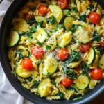 Für die One-Pot Creamy Garlic Lemon Orzo benötigst du die folgenden Zutaten: - 1 Tasse Orzo-Pasta - 4 Tassen Gemüsebrühe - 1 Esslöffel Olivenöl - 4 Zehen Knoblauch, fein gehackt - 1 kleine Zwiebel, fein gewürfelt - 1 Tasse frischer Spinat, gehackt - 1 Zucchini, gewürfelt - 1 Tasse Kirschtomaten, halbiert - 1 Teelöffel getrockneter Thymian - 1/2 Teelöffel schwarzer Pfeffer - 1/2 Tasse Sahne (oder Kokoscreme für eine milchfreie Option) - Saft und Schale von 1 Zitrone - 1/4 Tasse geriebener Parmesan (optional, zum Garnieren) - Frische Petersilie, gehackt (zum Garnieren) Wenn du eine milchfreie Option wünschst, kannst du die Sahne durch Kokoscreme ersetzen. Das gibt dem Gericht eine cremige Textur und einen leichten Kokosgeschmack. Eine weitere Alternative ist die Verwendung von pflanzlicher Sahne. Du kannst auch die Orzo-Pasta durch Quinoa oder Reis ersetzen, wenn du glutenfrei kochen möchtest. Die One-Pot Creamy Garlic Lemon Orzo ist nicht nur lecker, sondern auch nahrhaft. Eine Portion enthält: - Kalorien: etwa 350 - Kohlenhydrate: 50 g - Eiweiß: 10 g - Fett: 12 g - Ballaststoffe: 3 g Diese Werte können je nach den verwendeten Zutaten variieren. Achte darauf, frisches Gemüse zu verwenden, um die Nährstoffe zu maximieren. Zuerst sammeln wir alle Zutaten für das Rezept. Das macht das Kochen einfacher und schneller. Hier ist, was du brauchst: - 1 Tasse Orzo-Pasta - 4 Tassen Gemüsebrühe - 1 Esslöffel Olivenöl - 4 Zehen Knoblauch, fein gehackt - 1 kleine Zwiebel, fein gewürfelt - 1 Tasse frischer Spinat, gehackt - 1 Zucchini, gewürfelt - 1 Tasse Kirschtomaten, halbiert - 1 Teelöffel getrockneter Thymian - 1/2 Teelöffel schwarzer Pfeffer - 1/2 Tasse Sahne (oder Kokoscreme für eine milchfreie Option) - Saft und Schale von 1 Zitrone - 1/4 Tasse geriebener Parmesan (optional, zum Garnieren) - Frische Petersilie, gehackt (zum Garnieren) Sobald du alles hast, kannst du mit dem Kochen beginnen. Erhitze das Olivenöl in einem großen Topf bei mittlerer Hitze. Füge die gewürfelte Zwiebel hinzu und brate sie 3-4 Minuten an, bis sie glasig ist. Dann kommt der Knoblauch dazu. Brate ihn für etwa 1 Minute, bis er gut riecht. Jetzt ist es Zeit für das Gemüse. Gib die Zucchini und die Kirschtomaten in den Topf. Koche das Gemüse 3-4 Minuten lang, bis es weich wird. Gieße die Gemüsebrühe in den Topf und bringe alles zum Kochen. Wenn es kocht, füge die Orzo-Pasta hinzu. Würze mit Thymian und Pfeffer. Reduziere die Hitze und lasse die Mischung 9-10 Minuten köcheln. Rühre gelegentlich um. Die Orzo-Pasta sollte zart sein und die meiste Brühe absorbiert haben. Schau dir jetzt die Orzo an. Wenn sie gar ist, füge den gehackten Spinat, die Sahne und den Zitronensaft sowie die Schale hinzu. Mische alles gut und lasse es 2 Minuten weiterkochen. Dadurch wird alles gut warm. Probiere das Gericht und passe die Gewürze nach deinem Geschmack an. Sofort servieren! Du kannst das Gericht mit geriebenem Parmesan und frischer Petersilie garnieren. So bekommst du ein schönes und leckeres Essen. Um die One-Pot Creamy Garlic Lemon Orzo perfekt zuzubereiten, achte auf folgende Punkte: - Gemüse richtig schneiden: Zucchini und Kirschtomaten sollten gleichmäßig gewürfelt sein. So garen sie gleichmäßig. - Hitze kontrollieren: Halte die Hitze beim Kochen der Orzo-Pasta niedrig. So wird die Pasta zart, ohne zu verkochen. - Rühren nicht vergessen: Rühre während des Kochens regelmäßig um. Das verhindert, dass die Pasta am Topfboden kleben bleibt. - Frische Zutaten: Verwende frischen Spinat und Zitrone für besten Geschmack. Dies hebt das gesamte Gericht hervor. Ein paar häufige Fehler können das Gericht ruinieren. So vermeidest du sie: - Zu viel Flüssigkeit: Achte darauf, die Brühe genau zu messen. Zu viel Flüssigkeit macht die Pasta matschig. - Knoblauch verbrennen: Brate den Knoblauch nur kurz an. Er wird bitter, wenn er zu lange kocht. - Nicht probieren: Vergiss nicht, das Gericht abzuschmecken. So kannst du Gewürze nach deinem Geschmack anpassen. Die One-Pot Creamy Garlic Lemon Orzo ist sehr anpassbar. Hier sind einige Ideen: - Anderes Gemüse: Füge Brokkoli, Paprika oder Erbsen hinzu. Das sorgt für mehr Farbe und Nährstoffe. - Protein hinzufügen: Du kannst Hähnchen, Garnelen oder Kichererbsen für mehr Protein hinzufügen. - Gewürze variieren: Experimentiere mit anderen Kräutern. Basilikum oder Oregano passen gut zu diesem Gericht. - Milchfreie Alternativen: Nutze Kokoscreme anstelle von Sahne, wenn du eine milchfreie Option wünschst. {{image_4}} Für eine vegetarische Variante kannst du die Sahne durch Kokoscreme ersetzen. Das gibt einen tollen Geschmack. Du kannst auch pflanzlichen Parmesan verwenden, um das Gericht vegan zu machen. Statt Gemüsebrühe kannst du auch eine selbstgemachte Gemüsebrühe nutzen, um den Geschmack zu verbessern. Wenn du es schärfer magst, füge rote Paprikaflocken hinzu. Für eine rauchige Note kannst du geräucherten Paprika verwenden. Experimentiere auch mit frischen Kräutern wie Basilikum oder Dill, um verschiedene Aromen zu testen. Du kannst das Gericht mit gebratenen Pilzen oder Artischocken ergänzen. Diese Zutaten bringen mehr Textur und Geschmack. Ein frischer Salat oder knuspriges Brot passen auch gut dazu. So hast du eine komplette Mahlzeit, die deine Gäste beeindrucken wird. Um die One-Pot Creamy Garlic Lemon Orzo frisch zu halten, sollten Sie sie in einem luftdichten Behälter aufbewahren. Lassen Sie das Gericht zuerst auf Raumtemperatur abkühlen. Danach können Sie es sicher in den Kühlschrank stellen. Verwenden Sie Glas- oder Plastikbehälter, die gut verschließen. So bleibt der Geschmack erhalten. Im Kühlschrank bleibt die One-Pot Creamy Garlic Lemon Orzo etwa 3 bis 4 Tage frisch. Achten Sie darauf, das Gericht gut abzudecken. Wenn Sie es länger aufbewahren möchten, ist das Einfrieren eine gute Option. Überprüfen Sie immer den Geruch und die Farbe, bevor Sie es essen. Um die Orzo einzufrieren, füllen Sie das Gericht in gefriergeeignete Behälter. Lassen Sie dabei etwas Platz, da sich die Pasta ausdehnt. Sie können die Orzo bis zu 3 Monate einfrieren. Zum Wiedererwärmen stellen Sie die gefrorene Portion einfach in den Kühlschrank, um sie über Nacht aufzutauen. Danach können Sie sie in einer Pfanne auf mittlerer Hitze erwärmen. Fügen Sie bei Bedarf etwas Brühe oder Wasser hinzu, um die Konsistenz zu verbessern. Die gesamte Kochzeit beträgt etwa 20 Minuten. Die Vorbereitung dauert etwa 10 Minuten, und das Kochen der Orzo-Pasta benötigt 9-10 Minuten. Diese kurze Zeit macht es einfach, das Gericht schnell zuzubereiten, auch an hektischen Tagen. Ja, du kannst viele Gemüsesorten hinzufügen. Brokkoli, Paprika oder Erbsen passen gut zu diesem Gericht. Verwende dein Lieblingsgemüse, um den Geschmack zu variieren. Denke daran, die Kochzeit je nach Gemüse anzupassen. So bleibt alles frisch und lecker. Ja, es ist möglich, das Gericht ohne Sahne zuzubereiten. Du kannst Kokoscreme verwenden, um eine milchfreie Option zu erhalten. Alternativ kannst du auch einfach mehr Gemüsebrühe hinzufügen. Dies hält das Gericht leicht und gesund, ohne den cremigen Geschmack zu verlieren. In diesem Artikel haben wir die Zutaten, die Zubereitung und die besten Tipps für One-Pot Creamy Garlic Lemon Orzo behandelt. Wir schauten uns auch Variationen und Lagerinformationen an. Die richtige Zubereitung macht das Gericht einfach und lecker. Denke daran, bei den Zutaten kreativ zu sein. Du kannst je nach Vorliebe viele Alternativen nutzen. Mit diesen Tipps wirst du dein Gericht perfekt hinbekommen. Viel Spaß beim Kochen und Ausprobieren!